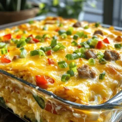 - 8 große Eier - 1 Tasse Milch - 1 Teelöffel Knoblauchpulver - 1 Teelöffel Zwiebelpulver Die Hauptzutaten sind einfach und leicht zu finden. Eier und Milch geben dem Auflauf seine Basis. Der Knoblauch und das Zwiebelpulver bringen einen schönen Geschmack. Diese Zutaten machen die Mischung cremig und herzhaft. - 1 Teelöffel getrockneter Thymian - Salz und Pfeffer nach Geschmack Die aromatischen Gewürze sind wichtig. Thymian gibt dem Auflauf ein frisches Aroma. Salz und Pfeffer betonen den Geschmack der anderen Zutaten. Sie können die Menge nach Ihrem Geschmack anpassen. - 4 Tassen gefrorene, aufgetaute Röstkräuter - 1 Tasse gekochte Wurst, zerkrümelt - 1 Tasse geriebener sharp Cheddar-Käse - 1/2 Tasse grüne Paprika, gewürfelt - 1/2 Tasse rote Paprika, gewürfelt - 1/4 Tasse Frühlingszwiebeln, in Ringe geschnitten Das Gemüse bringt Farbe und Textur. Die gefrorenen Röstkräuter sind leicht zu verwenden. Gekochte Wurst macht den Auflauf herzhaft. Der sharp Cheddar-Käse sorgt für eine leckere Käsekruste. Grüne und rote Paprika fügen Süße hinzu. Frühlingszwiebeln geben einen frischen Geschmack. Diese Mischung macht jeden Bissen spannend. Heize deinen Ofen auf 175°C (350°F) vor. Fette eine große Auflaufform gut ein. Ich benutze gerne Olivenöl oder Kochspray. So klebt der Auflauf nicht fest. In einer großen Schüssel verquirle 8 große Eier mit 1 Tasse Milch. Füge 1 Teelöffel Knoblauchpulver, 1 Teelöffel Zwiebelpulver und 1 Teelöffel getrockneten Thymian hinzu. Gib Salz und Pfeffer nach Geschmack dazu. Mische alles gut, bis es schön cremig ist. Verteile 4 Tassen gefrorene, aufgetaute Röstkräuter gleichmäßig in der Auflaufform. Streue 1 Tasse zerkrümelte Wurst darüber. Dann kommen 1/2 Tasse gewürfelte grüne Paprika und 1/2 Tasse gewürfelte rote Paprika. Gieße die Eimischung gleichmäßig über die Schichten. Bestreue alles mit 1 Tasse geriebenem Cheddar-Käse. Backe den Auflauf für 40 bis 45 Minuten. Der Käse sollte goldbraun sein und der Auflauf fest. Lass ihn 5–10 Minuten abkühlen, bevor du ihn in Quadrate schneidest. - Achte darauf, dass der Auflauf 40–45 Minuten bei 175°C (350°F) backt. - Decke den Auflauf mit Alufolie ab, um eine gleichmäßige Garung zu erreichen. Das hilft, dass er nicht zu trocken wird. - Garniere den Auflauf mit frischen Kräutern wie Petersilie oder Schnittlauch. - Für mehr Geschmack kannst du Avocado-Scheiben oder einen Löffel Salsa dazu reichen. Diese Beilagen passen perfekt. - Nimm den Auflauf nicht zu früh aus dem Ofen. Er sollte fest sein, bevor du ihn herausnimmst. - Lass den Auflauf nach dem Backen 5–10 Minuten abkühlen. Das macht das Schneiden einfacher und verhindert ein Zerfallen. {{image_4}} Wenn Sie etwas Leichteres möchten, probieren Sie Hähnchen- oder Truthahnwurst. Diese Wurst hat weniger Fett und einen milderen Geschmack. Sie können auch mehr Gemüse hinzufügen. Zucchini, Spinat oder Brokkoli passen hervorragend. Diese Varianten machen den Auflauf nahrhafter und bunter. Wenn Sie die Wurst weglassen möchten, ersetzen Sie sie durch mehr Gemüse. Pilze, Zucchini oder sogar Süßkartoffeln bringen tollen Geschmack. Für Käseliebhaber gibt es pflanzlichen Käse. Dieser schmilzt gut und macht Ihr Gericht cremig. Sie müssen nicht auf den Käsegeschmack verzichten! Um den Auflauf spannender zu machen, fügen Sie scharfe Gewürze hinzu. Paprika oder Cayennepfeffer sorgen für etwas Hitze. Frische Kräuter wie Basilikum oder Petersilie bringen frische Aromen. Experimentieren Sie mit verschiedenen Kräutern, um den Geschmack zu variieren. So bleibt das Gericht immer interessant! Um die Reste des Auflaufs frisch zu halten, bewahre sie im Kühlschrank auf. Lege den Auflauf in einen luftdichten Behälter. So bleibt er bis zu drei Tage gut. Wenn du ihn länger aufbewahren willst, kannst du ihn einfrieren. Schneide den Auflauf in Portionen und lege sie in Gefrierbeutel. Achte darauf, die Luft herauszudrücken, bevor du sie versiegelst. So bleibt der Auflauf bis zu drei Monate haltbar. Um den Auflauf wieder aufzuwärmen, heize deinen Ofen auf 175°C vor. Lege die Portionen in eine Auflaufform. Decke sie mit Aluminiumfolie ab, um ein Austrocknen zu verhindern. Backe den Auflauf für 20 Minuten oder bis er heiß ist. Wenn du eine knusprige Kruste willst, nimm die Folie in den letzten fünf Minuten ab. So wird die Oberseite schön goldbraun. Die empfohlene Lagerzeit im Kühlschrank beträgt drei Tage. Wenn du den Auflauf einfrierst, halte dich an die drei Monate. Achte darauf, dass der Auflauf nicht schlecht wird. Anzeichen dafür sind ein unangenehmer Geruch oder eine schleimige Textur. Wenn du unsicher bist, wirf ihn lieber weg. So bleibt dein Essen sicher und lecker. Die Vorbereitungszeit beträgt nur 15 Minuten. Das ist schnell! Die Kochzeit liegt zwischen 40 und 45 Minuten. So wird der Auflauf fest und der Käse goldbraun. Insgesamt dauert alles etwa eine Stunde. Perfekt, um ein leckeres Frühstück zu genießen! Ja, du kannst diesen Auflauf im Voraus machen. Bereite ihn einfach einen Tag vorher zu. Decke die Auflaufform mit Folie ab und stelle sie in den Kühlschrank. Am nächsten Morgen kannst du ihn direkt in den Ofen schieben. So sparst du Zeit und hast mehr Zeit für deine Familie oder Freunde! Es gibt viele leckere Beilagen, die gut passen. Du kannst zum Beispiel frische Avocado oder Salsa anbieten. Auch eine schöne Portion frischer Obstsalat ist toll. Diese Beilagen bringen Farbe und zusätzlichen Geschmack. Sie machen dein Frühstück noch besser! Ja, du kannst den Käse weglassen. Der Auflauf wird aber weniger cremig. Der Geschmack wird auch anders sein. Du könntest stattdessen mehr Gemüse hinzufügen. So bleibt das Gericht frisch und lecker. Zusammenfassend haben wir die Hauptzutaten für den Auflauf, die Zubereitung und hilfreiche Tipps besprochen. Sie können einen köstlichen Auflauf mit einfachen Zutaten und Schritten machen. Denken Sie daran, die Backzeit gut im Auge zu behalten und den Auflauf richtig zu lagern. Probieren Sie verschiedene Variationen aus, um den Auflauf Ihren Vorlieben anzupassen. So wird jede Mahlzeit besonders. Genießen Sie Ihr leckeres Gericht und die Freude am Kochen!