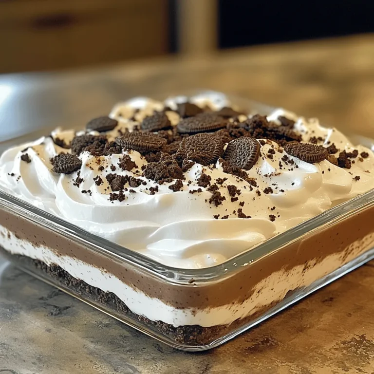 - 24 Oreo-Kekse - 1/2 Tasse ungesalzene Butter - 1 (226 g) Paket Frischkäse - 1/2 Tasse Puderzucker - 1 Teelöffel Vanilleextrakt - 1 Tasse Schlagsahne - 1 Tasse Schokoladenpudding-Mischung - 2 Tassen Milch - Extra zerkrümelte Oreos für das Topping Um das perfekte No-Bake Oreo Delight zuzubereiten, brauchst du einfache und leckere Zutaten. Zuerst sind die Oreo-Kekse wichtig. Diese Kekse geben dem Dessert seinen tollen Geschmack. Du zerkrümelst sie und vermischst sie mit geschmolzener Butter. Diese Mischung bildet eine feste Kruste. Dann kommt der Frischkäse. Er ist weich und macht die Schicht cremig. Füge Puderzucker und Vanilleextrakt hinzu, um die Füllung süß zu machen. Die Schlagsahne sorgt für Luftigkeit. Sie macht die Mischung leicht und fluffig. Für die Pudding-Schicht nimmst du Schokoladenpudding-Mischung und Milch. Rühre sie gut um, bis sie dicker wird. Diese Schicht kommt nach der Frischkäse-Schicht. Schließlich dekorierst du das Dessert mit extra zerkrümelten Oreos. Diese geben einen schönen Crunch und sehen toll aus. Achte darauf, alle Zutaten bereit zu haben, damit es schnell geht. Um den Boden zu machen, nimm die 24 Oreo-Kekse und zerkrümle sie. Du kannst sie in einen Beutel legen und mit einem Nudelholz daraufhauen. Danach vermenge die zerkrümelten Kekse mit 1/2 Tasse geschmolzener Butter. Rühre alles gut, bis es wie feuchter Sand aussieht. Drücke diese Mischung gleichmäßig in eine 23x23 cm große Auflaufform. Achte darauf, dass der Boden fest ist, damit er nicht bricht. Jetzt kommt die Frischkäse-Schicht. Nimm 1 Paket weichen Frischkäse und rühre ihn in einer Schüssel glatt. Füge dann 1/2 Tasse Puderzucker und 1 Teelöffel Vanilleextrakt hinzu. Vermenge alles gut, bis die Mischung glatt ist. Nimm 1 Tasse Schlagsahne und hebe sie vorsichtig unter die Frischkäse-Mischung. Diese Schicht sollte leicht und fluffig sein. Verteile sie gleichmäßig über die Oreo-Kruste in der Auflaufform. Für die nächste Schicht bereite den Schokoladenpudding vor. Mische 1 Tasse Pudding-Mischung mit 2 Tassen Milch. Rühre gut um und lass den Pudding einige Minuten stehen, bis er dick wird. Gieße den Pudding vorsichtig über die Frischkäse-Schicht. Verwende einen Spatel, um ihn gleichmäßig zu verteilen. Damit hast du die drei Schichten fertig! Jetzt kannst du extra zerkrümelte Oreos über die Pudding-Schicht streuen, um sie zu dekorieren. Um die Frischkäse-Schicht cremig zu halten, beginne mit weichem Frischkäse. Stelle sicher, dass der Frischkäse Zimmertemperatur hat. So vermeidest du Klumpen. Rühre ihn gut, bevor du den Puderzucker hinzufügst. Es ist wichtig, den Puderzucker langsam einzuarbeiten. Dadurch bleibt die Mischung leicht und luftig. Das richtige Verhältnis von Pudding und Milch ist ebenfalls wichtig. Nutze eine Tasse Pudding-Mischung und zwei Tassen Milch. Dies ergibt eine schöne, dicke Konsistenz. Rühre den Pudding gut, bis er andickt. Lass ihn vor dem Gießen auf die Frischkäse-Schicht etwas abkühlen. So bleibt die Schicht stabil und bricht nicht. Für einen besonderen Look kannst du Toppings verwenden. Zerbrich extra Oreo-Kekse und streue sie oben auf die Pudding-Schicht. Das gibt einen schönen Crunch und sieht toll aus. Du kannst auch Schokoladensirup oder frische Beeren hinzufügen. Wenn du das Dessert für einen besonderen Anlass vorbereitest, nutze schöne Schalen oder Gläser. Mini-Gläser sind perfekt für Partys. Sie sehen ansprechend aus und erlauben eine einfache Portionierung. Bereite die No-Bake Oreo Delight am Vortag vor. So hat es Zeit, gut zu kühlen und fest zu werden. {{image_4}} Um No-Bake Oreo Delight gesünder zu machen, kannst du zuckerfreie Oreo-Kekse verwenden. Diese Kekse bieten den gleichen Geschmack ohne den Zucker. Für die Füllung empfehle ich alternative Süßungsmittel. Honig oder Agavendicksaft sind gute Optionen. Diese Süßungsmittel geben dir die Süße, die du magst, ohne den Zucker. Möchtest du neue Geschmäcker ausprobieren? Du kannst Eierlikör- oder Erdbeer-Pudding verwenden. Diese Variationen bringen spannende Aromen in dein Dessert. Eine weitere Idee ist, Nüsse oder Früchte hinzuzufügen. Walnüsse oder Erdbeeren passen gut. Sie geben deinem Dessert einen zusätzlichen Crunch und frische Aromen. Wenn du kleine Portionen magst, nutze Mini-Gläser. Das sieht toll aus und ist perfekt für Partys. Für ein großes Buffet kannst du eine große Auflaufform verwenden. So servierst du viele Gäste auf einmal. Die Auswahl der Portionsgröße macht das Dessert für jeden Anlass passend. Um No-Bake Oreo Delight frisch zu halten, lege es in den Kühlschrank. Der Kühlschrank sollte kalt und stabil sein, um die beste Haltbarkeit zu garantieren. Ich empfehle, die Form mit Frischhaltefolie zu bedecken. So schütze ich das Dessert vor Gerüchen und Feuchtigkeit. Die Folie hilft, die Frische zu bewahren. Du kannst das Dessert bis zu fünf Tage im Kühlschrank aufbewahren. Ja, du kannst No-Bake Oreo Delight einfrieren. Das ist eine tolle Option, wenn du es länger aufbewahren möchtest. Ich schneide das Dessert vor dem Einfrieren in Stücke. So kann ich nur das auftauen, was ich brauche. Das Dessert bleibt bis zu drei Monate im Gefrierfach frisch. Beim Auftauen lasse ich die Stücke einfach im Kühlschrank stehen. In etwa vier Stunden sind sie perfekt aufgetaut. So bleibt die Konsistenz schön und cremig. Vermeide das Auftauen bei Raumtemperatur, um die Qualität zu sichern. Du kannst No-Bake Oreo Delight bis zu fünf Tage im Kühlschrank aufbewahren. Stelle sicher, dass du das Dessert gut mit Frischhaltefolie abdeckst. So bleibt es frisch und lecker. Im Gefrierschrank hält es bis zu drei Monate. Achte darauf, es in einem luftdichten Behälter zu lagern. Wenn du es auftauen möchtest, lasse es einfach über Nacht im Kühlschrank. Ja, du kannst die Oreo-Kekse ersetzen. Probiere andere Kekssorten wie Chips Ahoy oder Butterkekse. Diese bringen ebenfalls einen tollen Geschmack. Du kannst auch glutenfreie Kekse verwenden, wenn du eine glutenfreie Variante möchtest. Experimentiere mit verschiedenen Geschmäckern, um das Dessert nach deinem Geschmack anzupassen. Die Originalrezeptur ist nicht glutenfrei, da Oreo-Kekse Gluten enthalten. Um das Dessert glutenfrei zu machen, verwende glutenfreie Kekse. Achte darauf, dass auch der Pudding und andere Zutaten glutenfrei sind. Viele Marken bieten glutenfreie Optionen an. So kannst du das Dessert unbeschwert genießen. Zusammenfassend haben wir die Zutaten, Schritte und Tipps für das No-Bake Oreo Delight besprochen. Von den Grundzutaten wie Oreo-Keksen und Frischkäse bis hin zu kreativen Variationen, die das Dessert anpassen können, gibt es viel zu entdecken. Denke daran, die Lagerung richtig zu machen, um die Frische zu bewahren. Mit diesen einfachen Anleitungen kannst du ein köstliches Dessert kreieren. Experimentiere und finde deine eigene perfekte Version!