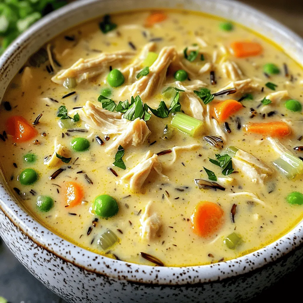 - 450 g Hähnchenbrustfilets, ohne Haut und Knochen - 1 Tasse Wildreis-Mischung, gut gewaschen und abtropfen lassen - 1 mittelgroße Zwiebel, gewürfelt - 3 mittelgroße Karotten, gewürfelt - 3 Stangen Sellerie, gewürfelt Die Hauptzutaten sind einfach. Hähnchenbrust gibt der Suppe Protein und Geschmack. Wildreis sorgt für eine nussige Note und macht die Suppe sättigend. Gemüse bringt Frische und Farbe. Zwiebeln, Karotten und Sellerie sind klassisch. Sie geben Süße und Textur. - 1 Liter fettfreie Hühnerbrühe - 480 ml Kokosmilch oder Schlagsahne Die Brühe ist die Basis. Sie gibt der Suppe Tiefe und Würze. Kokosmilch macht die Suppe cremig und reichhaltig. Schlagsahne ist eine gute Alternative für einen volleren Geschmack. Diese flüssigen Zutaten verbinden alles gut. - 1 Teelöffel getrockneter Thymian - 1 Teelöffel getrockneter Rosmarin - 1 Lorbeerblatt - Salz und Pfeffer nach Geschmack Die Gewürze bringen Aromen in die Suppe. Thymian und Rosmarin sind klassisch. Sie ergänzen das Hähnchen und Reis perfekt. Das Lorbeerblatt gibt einen feinen Geschmack. Salz und Pfeffer runden alles ab. Diese Kräuter und Gewürze machen die Suppe besonders köstlich. - Hähnchen vorbereiten: Nehmen Sie 450 g Hähnchenbrustfilets. Entfernen Sie Haut und Knochen. Legen Sie die Filets gleichmäßig auf den Boden des Slow Cookers. - Gemüse schneiden: Würfeln Sie eine mittelgroße Zwiebel, drei Karotten und drei Stangen Sellerie. Hacken Sie drei Knoblauchzehen fein. - Zutaten in den Slow Cooker schichten: Geben Sie die Wildreis-Mischung über das Hähnchen. Fügen Sie die gewürfelte Zwiebel, den Knoblauch, die Karotten und den Sellerie hinzu. - Brühe und Gewürze hinzufügen: Gießen Sie einen Liter fettfreie Hühnerbrühe darüber. Fügen Sie einen Teelöffel getrockneten Thymian, einen Teelöffel getrockneten Rosmarin und ein Lorbeerblatt hinzu. Schmecken Sie mit Salz und Pfeffer ab. - Niedrige oder hohe Stufe auswählen: Decken Sie den Slow Cooker ab. Wählen Sie die niedrige Stufe für 6-7 Stunden oder die hohe Stufe für 4 Stunden. - Hinweise zur Garzeit: Achten Sie darauf, dass das Hähnchen durchgegart und der Reis zart ist. Nach der Garzeit nehmen Sie die Hähnchenbrustfilets heraus und zerkleinern sie mit zwei Gabeln. Geben Sie das zerkleinerte Hähnchen zurück in die Suppe. Um die Suppe cremiger zu machen, können Sie mehr Kokosmilch hinzufügen. Dies gibt der Suppe einen reicheren Geschmack. Alternativ können Sie auch Schlagsahne verwenden. Beides sorgt für einen volleren, samtigen Genuss. Für den Wildreis ist es wichtig, ihn gut zu waschen. Dies entfernt überschüssige Stärke. So bleibt der Reis locker und schmeckt besser. Kochen Sie den Wildreis nicht vorher. Er garen im Slow Cooker zusammen mit der Suppe und nimmt die Aromen auf. Um den Geschmack zu verbessern, probieren Sie verschiedene Gewürze aus. Eine Prise Kreuzkümmel oder Paprika kann dem Gericht Tiefe verleihen. Auch ein wenig Zitronensaft kann den Geschmack auffrischen. Frische Kräuter bringen einen tollen Geschmack. Petersilie oder Schnittlauch sind einfach zu nutzen. Fügen Sie die Kräuter kurz vor dem Servieren hinzu. So bleiben die Aromen frisch und lebendig. Für Meal Prep empfehle ich, alle Zutaten im Voraus zuzubereiten. Schneiden Sie Gemüse am Vortag und lagern Sie es im Kühlschrank. So sparen Sie Zeit beim Kochen. Für einen schnellen Abend können Sie alles in den Slow Cooker geben und ihn einschalten. Während der Kochzeit haben Sie freie Zeit. So ist das Abendessen einfach und stressfrei. {{image_4}} Um eine vegetarische Variante der cremigen Suppe zu machen, ersetzen Sie das Hähnchen. Stattdessen können Sie gebratene Champignons oder Tofu verwenden. Diese Zutaten fügen eine herzhafte Textur hinzu. Verwenden Sie auch Gemüsebrühe anstelle von Hühnerbrühe. So bleibt der Geschmack voll und reichhaltig. Fügen Sie weitere Gemüsesorten hinzu, um die Suppe bunter und nahrhafter zu machen. Zucchini, Paprika oder Brokkoli passen gut. Sie können auch Hülsenfrüchte wie Kichererbsen oder Linsen einbeziehen. Diese erhöhen den Proteingehalt und machen die Suppe sättigender. Für eine glutenfreie Suppe nutzen Sie alternative Reisvarianten. Quinoa oder brauner Reis sind gute Optionen. Diese Reisarten sind ebenfalls nahrhaft und glutenfrei. Achten Sie darauf, dass alle Zutaten glutenfrei sind, wie Brühe und Gewürze. So können alle die Suppe ohne Sorgen genießen. Um die cremige Hähnchen-Wildreis-Suppe frisch zu halten, kühlen Sie sie im Kühlschrank. Lassen Sie die Suppe zuerst abkühlen. Füllen Sie sie dann in einen luftdichten Behälter. So bleibt der Geschmack erhalten. Verwenden Sie Behälter aus Glas oder BPA-freiem Kunststoff. Diese sind ideal, um die Suppe frisch zu halten. Wenn Sie die Suppe für später aufbewahren möchten, frieren Sie sie richtig ein. Lassen Sie die Suppe vollständig abkühlen, bevor Sie sie in Gefrierbeutel füllen. Drücken Sie die Luft heraus und verschließen Sie sie gut. So bleibt die Suppe bis zu drei Monate im Gefrierfach haltbar. Beschriften Sie die Beutel mit dem Datum, damit Sie die Frische im Blick haben. Um die Suppe aufzuwärmen, verwenden Sie einen Topf auf mittlerer Hitze. Rühren Sie die Suppe gut um, damit sie gleichmäßig warm wird. Wenn die Suppe zu dick ist, fügen Sie etwas Brühe oder Wasser hinzu. So passen Sie die Konsistenz nach dem Auftauen an. Achten Sie darauf, die Suppe nicht zu lange zu erhitzen, um den Geschmack zu wahren. Die Suppe bleibt frisch, wenn Sie sie gut lagern. Sie können sie im Kühlschrank bis zu fünf Tage aufbewahren. Achten Sie darauf, die Suppe in einem luftdichten Behälter zu lagern. Wenn Sie die Suppe länger aufbewahren möchten, können Sie sie einfrieren. So hält sie bis zu drei Monate. Vergessen Sie nicht, kleine Portionen einzufrieren. So können Sie leicht auftauen, was Sie brauchen. Ja, Sie können die Kokosmilch weglassen. Wenn Sie einen anderen Geschmack wünschen, probieren Sie Schlagsahne. Sie können auch fettarme Milch verwenden, um die Suppe leichter zu machen. Ein anderer guter Ersatz ist Mandelmilch. Diese Alternativen geben der Suppe einen anderen, aber leckeren Geschmack. Experimentieren Sie mit diesen Optionen, um Ihren Favoriten zu finden. Es gibt viele tolle Beilagen für diese Suppe. Ein einfaches Brot ist immer eine gute Wahl. Sie können auch einen frischen Salat dazu machen. Ein grüner Salat mit leichtem Dressing passt perfekt. Wenn Sie etwas Herzhaftes möchten, versuchen Sie knusprige Brötchen. Diese Beilagen ergänzen die Suppe und machen Ihr Essen noch besser. Die Suppe ist einfach zuzubereiten und macht satt. Wir haben die Hauptzutaten wie Hähnchenbrust, Wildreis und frisches Gemüse verwendet. Für mehr Geschmack kommen Brühe und Gewürze hinzu. Mit Tipps für Konsistenz und Varianten sorgst du für Abwechslung. Dieses Rezept passt perfekt in jeden Alltag, egal ob schnell oder für Meal Prep. Das Aufbewahren und Erwärmen ist kinderleicht. Probiere die Variationen aus, um deine Lieblingsversion zu finden! In der Küche gibt es immer neue Wege, das Gericht zu genießen.