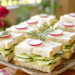 Für die eleganten Garten Tee Sandwiches brauchst du: - 8 Scheiben weiches Weißbrot - 115 g Frischkäse, weich gerührt - 1 kleine Gurke, dünn aufgeschnitten - 1 kleine Radieschen, dünn aufgeschnitten - ½ Tasse Alfalfa-Sprossen - 2 Esslöffel frischer Dill, gehackt - 1 Esslöffel frischer Zitronensaft - Salz und Pfeffer nach Geschmack - 1 Avocado, zerdrückt - 1 Esslöffel Olivenöl Frische Zutaten sind der Schlüssel zu leckeren Sandwiches. Kaufe frisches Gemüse, wenn möglich. Achte auf: - Die Gurke sollte fest und knackig sein. - Radieschen sollten rot und glänzend aussehen. - Wähle reife Avocados, die leicht eindrückbar sind. - Dill sollte grün und aromatisch riechen. Mit frischen Zutaten wirken die Sandwiches lebendig und einladend. Möchtest du etwas Abwechslung? Hier sind einige optionale Zutaten: - Sliced turkey oder chicken für mehr Protein. - Frischkäse mit Kräutern für extra Geschmack. - Oliven oder Kapern für eine salzige Note. - Tofuscheiben oder Hummus für vegane Optionen. Diese Zutaten können deine Sandwiches noch interessanter machen. Probiere verschiedene Kombinationen aus! Um den Frischkäseaufstrich zu machen, brauche ich weichen Frischkäse. Ich nehme 115 g und gebe ihn in eine Schüssel. Dann füge ich 2 Esslöffel frischen Dill hinzu, der gut gehackt ist. Ich presse auch 1 Esslöffel frischen Zitronensaft hinein. Jetzt würze ich die Mischung mit Salz und Pfeffer. Ich rühre alles gut um, bis es eine gleichmäßige Konsistenz hat. So einfach ist das! Jetzt lege ich 4 Scheiben weiches Weißbrot auf die Arbeitsfläche. Ich verteile den Frischkäseaufstrich gleichmäßig auf diesen Scheiben. Danach belege ich die Frischkäse-Schicht mit dünnen Gurkenscheiben. Ich füge dann eine Schicht Alfalfa-Sprossen und dünn geschnittene Radieschen hinzu. Für die anderen 4 Scheiben Brot mische ich 1 zerdrückte Avocado mit 1 Esslöffel Olivenöl. Diese Mischung kommt auf die anderen Brotscheiben. Jetzt lege ich die Avocado-Seiten vorsichtig auf die befüllten Scheiben. Um die Sandwiches schön zu präsentieren, schneide ich die Ränder ab. Dann kann ich die Sandwiches in Viertel, Dreiecke oder Finger schneiden. Es hängt davon ab, wie ich sie servieren möchte. Ich lege die fertigen Sandwiches auf eine schöne Platte. Dann decke ich sie mit Frischhaltefolie ab. Für den besten Geschmack lasse ich die Sandwiches mindestens 2 Stunden oder über Nacht im Kühlschrank ruhen. So entfalten sich die Aromen wunderbar. Um die besten Tee-Sandwiches zu machen, plane im Voraus. Nutze frische Zutaten, die gut halten. Bereite die Frischkäsemischung am Tag zuvor vor. So entfalten sich die Aromen besser. Schneide das Gemüse dünn, damit die Sandwiches zart bleiben. Wenn du die Sandwiches machst, stapel die Zutaten gleichmäßig. Dadurch bleiben sie stabil und sehen schön aus. Verwende eine scharfe Klinge, um die Ränder abzuschneiden. So sehen die Sandwiches gut aus und sind einfach zu essen. Lagere die Sandwiches in einem luftdichten Behälter. Das hilft, die Frische zu bewahren. Lege ein feuchtes Tuch zwischen die Sandwiches, um sie nicht austrocknen zu lassen. Du kannst sie auch mit Frischhaltefolie abdecken. Achte darauf, dass sie nicht zu lange im Kühlschrank bleiben. Am besten isst du sie innerhalb von zwei Tagen. So bleiben Geschmack und Textur optimal. Präsentiere die Sandwiches auf einem schönen Teller. Ein eleganter Servierteller macht viel aus. Garniere die Sandwiches mit frischem Dill und Radieschen-Scheiben. Das bringt Farbe und Leben auf den Tisch. Du kannst auch kleine Spieße verwenden, um sie zu halten. So werden sie nicht nur lecker, sondern auch ansprechend. Denke daran, die Sandwiches in ansprechenden Formen zu schneiden. Dreiecke oder Viertel sehen besonders nett aus. {{image_4}} Vegetarische Teesandwiches sind einfach und lecker. Du kannst unsere Grundrezepte anpassen. Statt Frischkäse kannst du zum Beispiel Hummus verwenden. Das gibt einen tollen Geschmack und ist gesund. Auch Avocado ist eine tolle Wahl. Du kannst sie mit etwas Zitronensaft mischen. So bleibt sie frisch und grün. Du kannst auch verschiedene Gemüsesorten nutzen. Probiere Paprika, Karotten oder Zucchini. Diese geben extra Farbe und Knackigkeit. Eine weitere Option sind eingelegte Gurken oder Oliven. Sie erhöhen den Geschmack und die Vielfalt deiner Sandwiches. Für glutenfreie Teesandwiches gibt es viele tolle Möglichkeiten. Du kannst glutenfreies Brot kaufen oder selbst backen. Viele Rezepte sind einfach und schnell. Achte darauf, dass das Brot weich ist. So bleibt das Sandwich lecker und einfach zu essen. Alternativ kannst du auch Gemüse verwenden. Zum Beispiel Gurken oder Zucchini in Scheiben schneiden. Diese können die Rolle des Brotes übernehmen. Fülle sie mit Frischkäse oder Hummus. Das ist nicht nur glutenfrei, sondern auch sehr frisch und gesund. Wenn du Abwechslung suchst, probiere kreative Füllungen. Mische verschiedene Käsesorten wie Feta oder Ziegenkäse. Diese bringen neuen Geschmack. Du kannst auch Nüsse oder Samen hinzufügen. Sie sorgen für einen leckeren Crunch. Außerdem kannst du verschiedene Kräuter nutzen. Basilikum, Petersilie oder Schnittlauch machen die Füllung frisch und aromatisch. Experimentiere auch mit Fruchtaufstrichen. Fruchtige Füllungen wie Erdbeermarmelade oder Feigenpaste geben einen süßen Kontrast. So wird dein Sandwich spannend und lecker. Um die Garten Tee Sandwiches frisch zu halten, lege sie in einen luftdichten Behälter. Du kannst auch Frischhaltefolie verwenden, um sie abzudecken. Stelle sicher, dass die Sandwiches nicht zusammengedrückt werden. Das hilft, die Form und die Füllung zu bewahren. Im Kühlschrank bleiben sie bis zu zwei Tage frisch. Achte darauf, die Sandwiches erst kurz vor dem Servieren zu schneiden, damit sie nicht austrocknen. Falls du mehr Sandwiches zubereitet hast, kannst du sie auch einfrieren. Wickel jede Portion einzeln in Frischhaltefolie und lege sie in einen Gefrierbeutel. So bleiben sie bis zu einem Monat haltbar. Achte darauf, die Sandwiches vor dem Essen über Nacht im Kühlschrank auftauen zu lassen. Dies hilft, die Textur und den Geschmack zu erhalten. Wenn du die Sandwiches servieren möchtest, hole sie zuerst aus dem Kühlschrank. Lass sie etwa 10 Minuten bei Raumtemperatur stehen. So schmecken sie frischer. Du kannst die Sandwiches auch kurz anrösten, um die Brotkonsistenz zu verbessern. Garniere sie mit einem Zweig Dill oder ein paar Radieschen-Scheiben für einen hübschen Look. Du kannst die Sandwiches bis zu 24 Stunden im Voraus zubereiten. Das gibt den Aromen Zeit, sich gut zu vermischen. Stelle sicher, dass du sie in Frischhaltefolie wickelst. So bleiben sie frisch und lecker. Wenn du sie länger aufbewahren möchtest, lagere sie im Kühlschrank. Ja, die Sandwiches können eingefroren werden. Aber es gibt ein paar Dinge zu beachten. Der Frischkäse und die Avocado können beim Auftauen etwas anders schmecken. Es ist am besten, die Sandwiches ohne frische Zutaten einzufrieren. Du könntest die Gurken und Radieschen frisch hinzufügen, wenn du sie servierst. Wickele die Sandwiches gut ein, um Gefrierbrand zu vermeiden. Tee-Sandwiches passen gut zu verschiedenen Getränken. Ein klassischer schwarzer Tee ist immer eine gute Wahl. Aber auch grüner oder Kräutertee harmonieren gut. Wenn du etwas Kühles magst, probiere Limonade oder einen fruchtigen Eistee. Ein Glas Sekt kann auch festlich wirken. Wähle das Getränk, das dir am besten schmeckt! Um einen köstlichen Frischkäseaufstrich und perfekte Sandwiches zu machen, sind frische Zutaten wichtig. Wir haben die notwendigen Zutaten und Schritt-für-Schritt-Anleitungen behandelt. Tipps zur Lagerung und Präsentation helfen, die Sandwiches frisch und ansprechend zu halten. Verschiedene Varianten wie vegetarische oder glutenfreie Optionen sorgen für Abwechslung. Denke daran, die Sandwiches richtig zu lagern, um ihre Frische zu bewahren. Mit all diesen Informationen bist du bereit, leckere Sandwiches zu kreieren und Freunde zu beeindrucken. Lass deiner Kreativität freien Lauf!