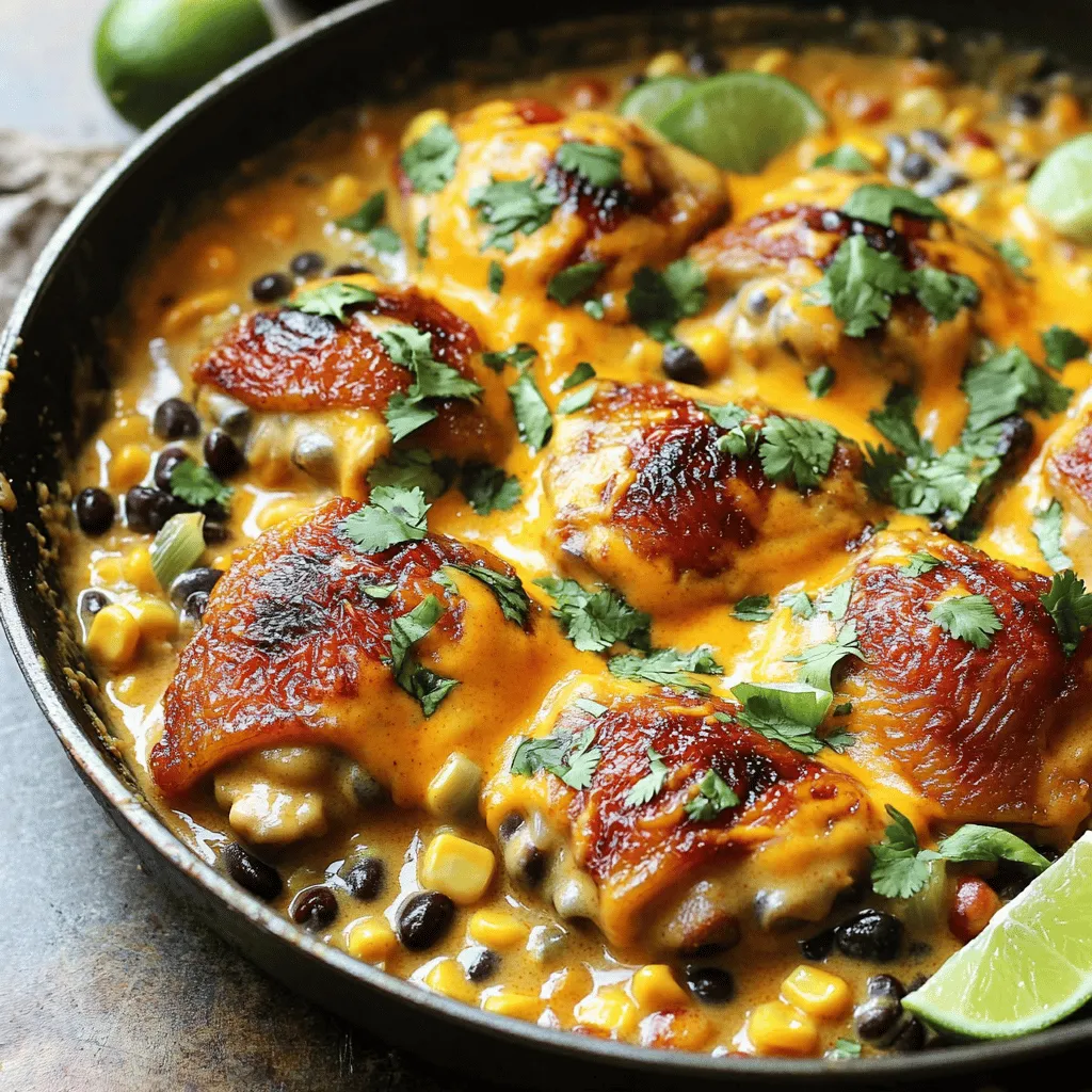 - 900 g Hähnchenschenkel, ohne Knochen und Haut, in mundgerechte Stücke geschnitten - 4 Esslöffel ungesalzene Butter - 1 Teelöffel Knoblauchpulver - 1 Teelöffel Zwiebelpulver - 1 Teelöffel geräuchertes Paprikapulver - ½ Teelöffel Cayennepfeffer (nach Schärfewunsch anpassen) - Salz und Pfeffer nach Geschmack - 240 ml Schlagsahne - 100 g geriebener Cheddar-Käse - 150 g gefrorener Mais - 240 g schwarze Bohnen, abgetropft und abgespült - ½ Tasse frischer Koriander, gehackt (zum Garnieren) - Limettenviertel (zum Servieren) Um das Texas Roadhouse Style Butter Chicken Skillet zuzubereiten, benötigst du frische Zutaten. Hähnchenschenkel sind ideal, da sie saftig und schmackhaft sind. Die Butter bringt einen tollen, reichhaltigen Geschmack. Gewürze wie Knoblauchpulver, Zwiebelpulver, geräuchertes Paprikapulver und Cayennepfeffer machen das Hähnchen würzig. Du kannst die Menge des Cayennepfeffers nach deinem Geschmack anpassen. Die Schlagsahne sorgt für eine cremige Soße, die perfekt mit dem Hähnchen harmoniert. Der Cheddar-Käse gibt zusätzlichen Geschmack und eine schöne Konsistenz. Mais und schwarze Bohnen bringen Farbe und Nährstoffe in das Gericht. Frischer Koriander verleiht dem Ganzen eine frische Note, während Limettenviertel einen spritzigen Geschmack hinzufügen. Mit dieser Auswahl an Zutaten zauberst du ein leckeres und herzhaftes Gericht, das einfach zu machen ist. Zuerst schmelzen Sie 2 Esslöffel Butter in einer großen Pfanne. Stellen Sie die Hitze auf mittlere Stufe. Fügen Sie die Hähnchenstücke hinzu. Würzen Sie die Stücke mit Knoblauchpulver, Zwiebelpulver, geräuchertem Paprikapulver, Cayennepfeffer, Salz und Pfeffer. Kochen Sie das Hähnchen für 8 bis 10 Minuten. Rühren Sie dabei gelegentlich um. Achten Sie darauf, dass das Hähnchen durchgegart und goldbraun ist. Nachdem das Hähnchen gar ist, reduzieren Sie die Hitze auf niedrig. Geben Sie die restlichen 2 Esslöffel Butter in die Pfanne. Jetzt rühren Sie die Schlagsahne ein. Achten Sie darauf, dass alle Gewürze gut vermischt sind. Lassen Sie die Soße 3 bis 4 Minuten köcheln. Sie sollte leicht eindicken. Nach dem Köcheln fügen Sie nach und nach den geriebenen Cheddar-Käse hinzu. Rühren Sie dann den gefrorenen Mais und die schwarzen Bohnen ein. Kochen Sie die Mischung weitere 2 bis 3 Minuten. Der Käse sollte schmelzen und die Mischung vollständig durchwärmt sein. - Tipps für die ideale Röstung: Beginne mit einer heißen Pfanne. Schmelze 2 Esslöffel Butter, bevor du das Hähnchen hinzufügst. So wird es schön braun. Achte darauf, die Hähnchenstücke nicht zu überfüllen. So braten sie gleichmäßig. - Verwendung von frischen Kräutern oder Gewürzen: Frische Kräuter bringen mehr Geschmack. Probiere Koriander oder Thymian. Diese Kräuter passen gut zu den Gewürzen im Rezept. - Hinweise zur Temperaturkontrolle: Reduziere die Hitze, nachdem das Hähnchen gar ist. Dadurch bleibt die Soße cremig und dickt nicht zu schnell ein. - Staffelung der Umrühr-Technik: Rühre die Soße sanft, damit sie gleichmäßig eindickt. Vermeide starkes Rühren, um Klumpen zu vermeiden. - Beilagen, die gut dazu passen: Serviere das Hähnchen mit warmen Tortillas oder fluffigem Reis. Diese Beilagen ergänzen die Aromen gut. - Anrichten für mehr visuelle Attraktivität: Präsentiere das Gericht direkt in der Pfanne. Garniere mit frischem Koriander und Limettenvierteln. Das sieht toll aus und lädt die Gäste ein, sich zu bedienen. {{image_4}} Für eine vegetarische Version kannst du Tofu oder Gemüse verwenden. Tofu nimmt die Aromen gut auf und wird goldbraun, wenn du ihn anbrätst. Schneide den Tofu in Würfel und brate ihn in der Pfanne an. Du kannst auch Gemüse wie Zucchini, Paprika oder Brokkoli hinzufügen. Denke daran, die Gewürze nach deinem Geschmack anzupassen. Verwende weniger Cayennepfeffer, wenn du es milder magst. Das Rezept erlaubt Spielraum bei den Gewürzen. Probiere verschiedene Paprikaarten wie süße oder scharfe Paprika aus. Diese geben dem Gericht unterschiedliche Geschmäcker. Zusätzlich kannst du scharfe Zutaten wie Jalapeños oder frische Chili hinzufügen, um das Gericht nach deinem Geschmack anzupassen. Experimentiere mit Kräutern wie Kreuzkümmel oder Oregano für mehr Tiefe. Zu deinem Butter Chicken passen viele Beilagen. Du kannst Reis oder Tortillas servieren. Reis nimmt die Soße gut auf und macht das Gericht sättigender. Tortillas sind perfekt, um die Mischung einzuwickeln. Auch frisches Brot ist eine gute Wahl, um die Soße aufzutunken. Salate bringen Frische ins Spiel und runden das Gericht ab. Wähle Beilagen, die dir am besten gefallen! Um die Reste des Texas Roadhouse Butter Chicken Skillet richtig zu lagern, solltest du sie in einem luftdichten Behälter aufbewahren. Der Kühlschrank ist der beste Ort dafür. Schiebe den Behälter ganz hinten ins Regal, wo es kühler ist. So bleiben die Reste frisch. Die Haltbarkeit beträgt etwa 3 bis 4 Tage. Vergiss nicht, das Datum auf den Behälter zu schreiben. So weißt du immer, wie lange die Reste schon drin sind. Wenn du die Reste aufwärmen möchtest, gibt es ein paar gute Methoden. Die beste ist, die Reste in einer Pfanne auf mittlerer Hitze zu erwärmen. Füge einen kleinen Spritzer Wasser oder Brühe hinzu. Das hilft, die Mischung feucht zu halten. Du kannst auch die Mikrowelle verwenden. Stelle die Mikrowelle auf eine mittlere Leistung und rühre alle 30 Sekunden um. So wird das Essen gleichmäßig warm. Achte darauf, dass die Soße nicht zu dick wird. Wenn nötig, füge etwas mehr Sahne hinzu, um die Konsistenz zu verbessern. Die Zubereitung dauert insgesamt 30 Minuten. Dies umfasst 15 Minuten für die Vorbereitung und 15 Minuten für das Kochen. - Vorbereitungszeit: 15 Minuten - Kochzeit: 15 Minuten - Gesamtzeit: 30 Minuten - Portionen: Für 4-6 Personen Ja, du kannst das Rezept leicht anpassen. Wenn du mehr Portionen brauchst, verdopple einfach die Zutaten. Achte darauf, die Pfanne groß genug zu wählen. - Tipps zur Verdopplung oder Verdreifachung: - Verdopple alle Zutaten gleichmäßig. - Verwende eine große Pfanne oder mehrere Pfannen. - Achte darauf, die Garzeit zu überprüfen. Es gibt viele leckere Beilagen, die gut zu diesem Gericht passen. Hier sind einige Vorschläge: - Warme Tortillas: Ideal zum Dippen in die Soße. - Fluffiger Reis: Bietet eine schöne Basis für das Hähnchen. - Frischer Salat: Ein leichter Salat ergänzt das fettige Gericht. - Gegrilltes Gemüse: Bringt Farbe und Geschmack auf den Tisch. Mit diesen Beilagen wird dein Essen noch besser! Das Rezept für das Texas Roadhouse Butter Chicken Skillet bietet dir eine köstliche Mischung aus Hähnchen, Gewürzen und cremiger Soße. Du hast gelernt, wie du die Hauptzutaten zusammenbringst und sie perfekt garst. Mit unseren Tipps und Tricks kannst du die Röstung und Soßenkonsistenz optimieren. Denk an Variationen wie vegetarische Optionen oder neue Beilagen. Achte auf die richtige Lagerung und das Aufwärmen der Reste, um immer köstliche Mahlzeiten zu genießen. Mit diesen Ratschlägen wirst du sicher ein tolles Gericht kochen!