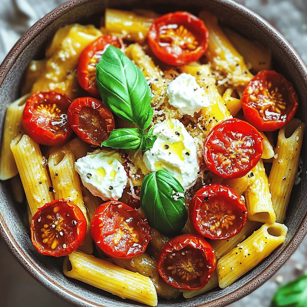 - 400 g Pasta nach Wahl (Penne oder Fusilli eignen sich hervorragend) - 500 g Kirschtomaten, halbiert - 1 Tasse Ricotta-Käse - 4 Knoblauchzehen, fein gehackt - 3 Esslöffel Olivenöl - 1 Teelöffel frische Thymianblätter (oder ½ Teelöffel getrockneter Thymian) - 1 Teelöffel Salz - ½ Teelöffel schwarzer Pfeffer - ¼ Tasse geriebener Parmesan (zum Servieren) - Frische Basilikumblätter zum Garnieren Wenn du keinen Ricotta magst, probiere Mascarpone oder Hüttenkäse. Beide haben eine ähnliche Textur. Für die Pasta kannst du auch glutenfreie Varianten nutzen. Vollkornpasta ist ebenfalls eine gesunde Wahl. Sie hat mehr Ballaststoffe und einen nussigen Geschmack. Wähle Kirschtomaten, die fest und prall sind. Achte auf eine leuchtend rote Farbe. Vermeide Tomaten mit Druckstellen oder dunklen Flecken. Am besten kaufst du sie auf dem Markt, wenn sie frisch sind. Diese Tomaten sind süßer und voller Geschmack. Wenn du kannst, hole sie direkt vom Bauern. Das macht einen großen Unterschied in deinem Gericht. Zuerst sammeln wir alle Zutaten. Für dieses Rezept brauchst du: - 400 g Pasta (Penne oder Fusilli) - 500 g Kirschtomaten, halbiert - 1 Tasse Ricotta-Käse - 4 Knoblauchzehen, fein gehackt - 3 Esslöffel Olivenöl - 1 Teelöffel frische Thymianblätter - 1 Teelöffel Salz - ½ Teelöffel schwarzer Pfeffer - ¼ Tasse geriebener Parmesan - Frische Basilikumblätter zum Garnieren Sobald du alles hast, heize deinen Ofen auf 220 °C vor. Nimm ein Backblech und lege es mit Backpapier aus. Gib die halbierten Kirschtomaten und den gehackten Knoblauch darauf. Beträufle die Mischung mit Olivenöl. Streue dann Salz, Pfeffer und Thymian darüber. Mische alles gut, damit die Tomaten und der Knoblauch gleichmäßig mit Öl und Gewürzen bedeckt sind. Jetzt kommt der spannende Teil: Röste die Tomaten im Ofen für 20 bis 25 Minuten. Sie sollten aufplatzen und leicht karamellisieren. Rühre die Mischung nach der Hälfte der Zeit um, damit alles gleichmäßig bräunt. Während die Tomaten rösten, koche deine Pasta nach Packungsanweisung. Achte darauf, sie al dente zu kochen. Bevor du die Pasta abgießt, reserviere ½ Tasse vom Kochwasser. Lass die Pasta dann abtropfen. In einer großen Schüssel vermischst du die gekochte Pasta mit der gerösteten Tomatenmischung. Füge den Ricotta-Käse hinzu. Vermenge alles sanft und füge nach Bedarf etwas vom reservierten Nudelwasser hinzu. So erhältst du eine cremige Konsistenz. Schmecke die Pasta mit mehr Salz und Pfeffer ab, wenn nötig. Serviere die Pasta warm und garniere sie mit geriebenem Parmesan und frischen Basilikumblättern. Um die perfekte cremige Konsistenz zu erreichen, achte auf diese Punkte: - Verwende frischen Ricotta-Käse. Er hat eine glatte Textur. - Reserviere etwas Nudelwasser, bevor du die Pasta abgießt. Das Wasser hilft, die Sauce zu binden. - Mische die Pasta und die Tomatenmischung vorsichtig. So bleibt die Pasta ganz. - Füge nach Bedarf mehr Nudelwasser hinzu. So erreichst du die gewünschte Cremigkeit. Ein schnelles Abendessen ist mit dieser Pasta einfach. Beachte diese Punkte: - Heize den Ofen vor, während du die Zutaten vorbereitest. - Während die Tomaten rösten, koche die Pasta. So sparst du Zeit. - Halte alles bereit, um die Pasta in einer großen Schüssel zu vermengen. - Die gesamte Zubereitungszeit beträgt nur etwa 40 Minuten. Perfekt für einen Wochentag! Hier sind einige häufige Fehler und wie du sie vermeidest: - Überkoche die Tomaten nicht. Sie sollten weich, aber nicht matschig sein. - Verwende zu wenig Salz. Es hebt den Geschmack der Tomaten hervor. - Mische die Pasta zu stark. Das kann sie zerbrechen. - Vergiss nicht, das Nudelwasser zu reservieren. Es ist wichtig für die Sauce! {{image_4}} Um das Gericht noch aufregender zu machen, füge einfach weitere Zutaten hinzu. Hier sind einige Ideen: - Zucchini: Schneide sie in kleine Stücke und röste sie mit den Tomaten für mehr Textur. - Spinat: Frischer Spinat passt toll. Gib ihn kurz vor dem Servieren hinzu, damit er leicht welkt. - Oliven: Schwarze oder grüne Oliven sorgen für einen salzigen Kick im Gericht. - Nüsse: Pinienkerne oder Walnüsse bringen einen knusprigen Biss. Diese Zutaten verleihen deiner Pasta mehr Tiefe und Geschmack. Wenn du eine vegane Option suchst, ersetze den Ricotta. Hier sind einige Vorschläge: - Tofu: Mische Seidentofu mit Zitronensaft und einer Prise Salz. Das ergibt eine tolle, cremige Basis. - Cashewcreme: Weiche Cashewkerne ein und püriere sie mit Wasser und Gewürzen. Es ist reichhaltig und lecker. - Hanf- oder Erbsenprotein: Diese Produkte geben eine extra Portion Protein und sind vegan. Diese Alternativen sorgen dafür, dass das Gericht auch ohne Milchprodukte lecker bleibt. Wenn du es gerne scharf magst, gibt es viele Wege, um mehr Würze hinzuzufügen: - Chili-Flocken: Streue sie über die Tomaten vor dem Rösten. So gibt es eine angenehme Schärfe. - Frischer Chili: Schneide frische Chilis klein und mische sie mit dem Knoblauch. - Scharfer Käse: Nutze einen würzigen Käse, wie Pecorino, statt Parmesan. Mit diesen Änderungen wird deine Pasta zu einem echten Geschmackserlebnis! Um die Reste der gerösteten Tomaten-Ricotta-Pasta aufzubewahren, lege sie in einen luftdichten Behälter. Achte darauf, dass die Pasta ganz abgekühlt ist, bevor du sie verpackst. So bleibt die Frische länger erhalten. Du kannst sie bis zu drei Tage im Kühlschrank aufbewahren. Zum Aufwärmen der Pasta empfehle ich, sie in einer Pfanne mit etwas Wasser oder Brühe zu erhitzen. Das hilft, die Pasta feucht zu halten. Du kannst auch die Mikrowelle nutzen, aber achte darauf, sie nicht zu lange zu erhitzen, um die Konsistenz zu bewahren. Ein Klecks Ricotta oder ein Spritzer Olivenöl beim Erhitzen bringt den Geschmack zurück. Im Kühlschrank hält die Pasta etwa drei Tage frisch. Wenn du sie länger aufbewahren möchtest, friere sie ein. In einem luftdichten Behälter oder einem Gefrierbeutel bleibt die Pasta bis zu drei Monate gut. Zum Auftauen lege sie einfach über Nacht in den Kühlschrank oder erwärme sie direkt in der Pfanne. Um die Pasta glutenfrei zu machen, wähle eine glutenfreie Pasta. Es gibt viele Marken, die hervorragende Alternativen bieten. Diese Pasta wird oft aus Reis, Mais oder Linsen hergestellt. Achte darauf, die Garzeit auf der Packung zu befolgen. Glutenfreie Pasta kann schneller weich werden. Ja, du kannst frische Tomaten verwenden. Wähle reife Roma- oder Fleischtomaten für den besten Geschmack. Diese Tomaten solltest du in kleine Stücke schneiden, damit sie gleichmäßig rösten. Denke daran, die Röstdauer eventuell zu verlängern, da frische Tomaten mehr Wasser enthalten. Eine frische Beilage wie ein einfacher grüner Salat passt gut dazu. Du kannst auch geröstetes Gemüse oder Knoblauchbrot servieren. Diese Beilagen ergänzen das Gericht und bieten zusätzliche Texturen. Sie sind einfach zuzubereiten und bringen mehr Farbe auf den Teller. Diese Anleitung zu gerösteter Tomaten-Ricotta-Pasta gibt Ihnen wertvolle Tipps. Sie lernen, die besten Zutaten auszuwählen, von der perfekten Konsistenz bis zur richtigen Lagerung. Variationen und häufige Fehler sind ebenfalls behandelt. Egal, ob Sie ein schnelles Abendessen planen oder etwas Neues ausprobieren möchten, diese Schritte leiten Sie an. Kochen kann einfach, schnell und köstlich sein. Genießen Sie Ihr Gericht und teilen Sie es mit anderen!