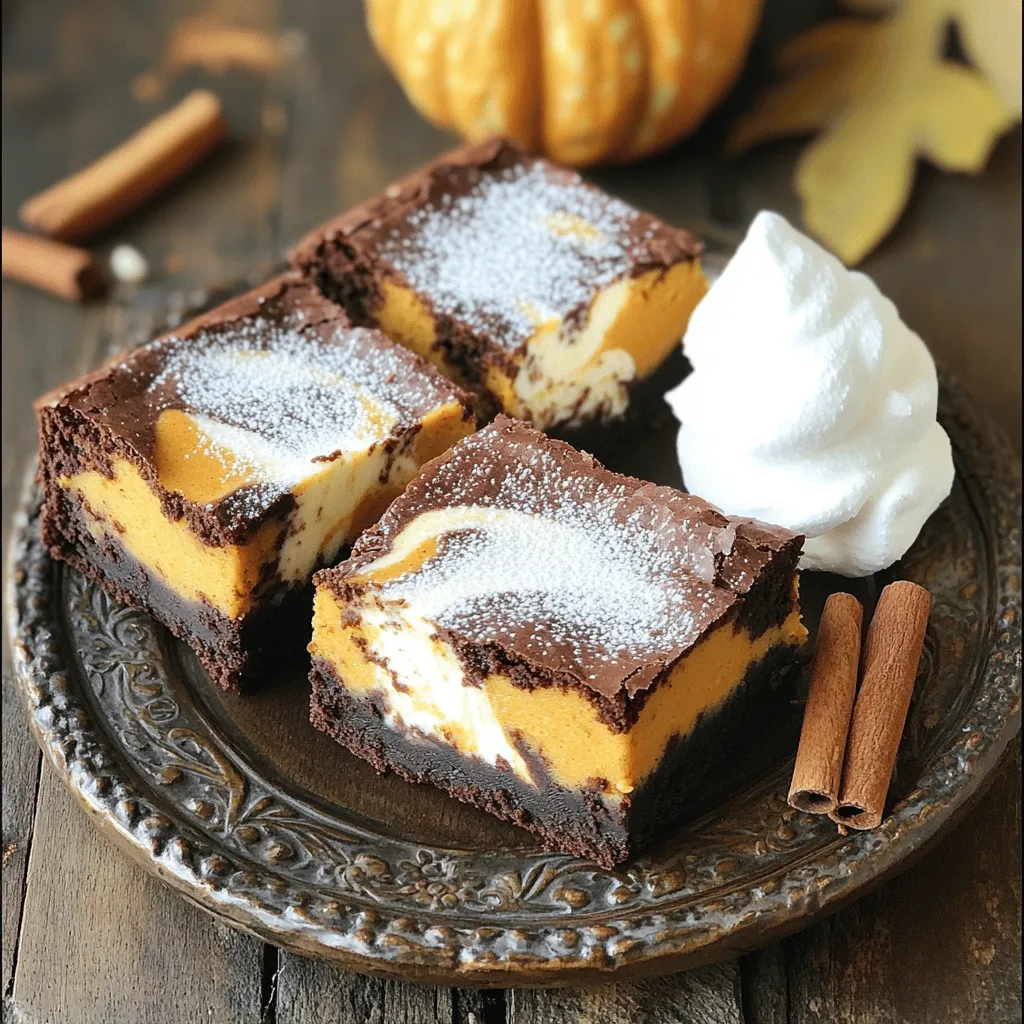 - 1 Tasse Allzweckmehl - 1/2 Tasse ungesüßtes Kakaopulver - 1 Tasse Kristallzucker - 1/2 Teelöffel Backpulver - 1/4 Teelöffel Salz - 1/2 Tasse ungesalzene Butter, geschmolzen - 2 große Eier - 1/2 Tasse halbbitterschokoladenstückchen Die Hauptzutaten sind wichtig für den Geschmack. Das Mehl gibt den Brownies Struktur. Kakaopulver sorgt für Schokoladengeschmack. Zucker macht alles süß und lecker. Butter bringt Feuchtigkeit, und Eier helfen beim Binden. - 1 Tasse Kürbispüree - 1 Päckchen Frischkäse - 1/4 Tasse Puderzucker - 1 Ei Für die Füllung brauchen wir Kürbispüree. Es gibt einen tollen Geschmack und eine schöne Farbe. Frischkäse macht die Füllung cremig. Puderzucker hilft, die Füllung süß zu halten. Ein Ei sorgt dafür, dass die Füllung gut bindet. - 1 Teelöffel Vanilleextrakt - 1/4 Teelöffel Muskatnuss - 1/2 Teelöffel Zimt Zusätzliche Aromen machen die Brownies noch besser. Vanille gibt einen warmen Geschmack. Muskatnuss bringt eine besondere Note. Zimt macht alles würzig und passt gut zu Kürbis. Diese Aromen machen die Brownies unwiderstehlich. Heize deinen Ofen auf 175°C vor. Nimm eine 23x23 cm große Backform. Fette sie gut ein. Alternativ kannst du sie mit Backpapier auslegen. So wird das Entnehmen nach dem Backen leichter. In einer mittleren Schüssel mische die trockenen Zutaten gut. Das sind Mehl, Kakaopulver, Backpulver und Salz. In einer großen Schüssel vermenge die feuchten Zutaten. Mische die geschmolzene Butter mit dem Kristallzucker. Rühre dann die Eier und den Vanilleextrakt unter. Mische alles, bis es gut vermengt ist. Gieße die Hälfte des Brownie-Teigs in die Backform. Verteile ihn gleichmäßig. Gib Dollops der Kürbismischung darauf. Füge dann den restlichen Brownie-Teig hinzu. Marmorierung ist wichtig! Nimm ein Messer und ziehe sanfte Linien durch die Mischung. Backe die Brownies 30-35 Minuten lang. Sie sind fertig, wenn ein Zahnstocher sauber herauskommt. Lass sie 20 Minuten in der Form abkühlen. Danach kannst du sie aus der Form nehmen und auf einem Kuchengitter vollständig abkühlen lassen. Schneide die Brownies in Quadrate. - Mischen Sie die Zutaten vorsichtig. Überarbeiten Sie den Teig nicht. Das macht die Brownies zäh. - Nutzen Sie Raumtemperaturzutaten. Butter und Eier lassen sich so besser vermengen. Sie sorgen für eine glatte Konsistenz. - Servieren Sie die Brownies auf einem dekorativen Teller. Bestäuben Sie sie mit Puderzucker. - Fügen Sie einen Klecks Schlagsahne hinzu. Ein wenig Zimt gibt zusätzlichen Stil. - Backen Sie die Brownies nicht zu lange. Sie sollten leicht weich in der Mitte sein. - Schneiden Sie die Brownies in kleine Portionen. Große Stücke wirken oft überwältigend. {{image_4}} Um die Schokoladen-Noten zu verstärken, füge Nüsse oder Karamell hinzu. Walnüsse oder Pekannüsse geben einen tollen Crunch. Karamellstückchen bringen eine süße Überraschung. Du kannst auch vegane Zutaten verwenden. Ersetze die Butter durch Kokosöl und die Eier durch Apfelmus. So wird das Rezept pflanzenbasiert. Für glutenfreie Brownies, nutze glutenfreies Mehl. Es gibt viele gute Marken. Achte darauf, dass das Mehl gut mit den anderen Zutaten gemischt wird. Du kannst auch milchfreie Optionen für die Füllung verwenden. Ersetze den Frischkäse durch einen veganen Frischkäse. So bleibt der Geschmack reichhaltig und cremig. Für einen noch besseren Geschmack, benutze eine Kürbisgewürzmischung. Diese Mischung bringt Aromen wie Zimt, Muskatnuss und Ingwer zusammen. Das macht die Brownies noch herzhafter. Wenn du Kürbispüree ersetzen willst, probiere Äpfel oder Bananen. Diese Früchte bringen eine süße und fruchtige Note in die Brownies. - Kühlschranklagerung von Brownies: Bewahren Sie die Kürbis-Käsekuchen-Brownies in einem luftdichten Behälter im Kühlschrank auf. So bleiben sie frisch und lecker. Sie können die Brownies bis zu einer Woche im Kühlschrank lagern. - Einfrieren für längere Haltbarkeit: Wenn Sie die Brownies länger aufbewahren möchten, frieren Sie sie ein. Schneiden Sie sie in Portionen und legen Sie sie in einen Gefrierbeutel oder einen luftdichten Behälter. So bleiben sie bis zu drei Monate haltbar. - Wie lange halten Kürbis-Käsekuchen-Brownies?: Diese Brownies halten sich im Kühlschrank etwa eine Woche. Im Gefrierfach können Sie sie bis zu drei Monate genießen. - Erkennen, wann sie nicht mehr gut sind: Achten Sie auf Veränderungen in Farbe und Geruch. Wenn die Brownies schimmelig oder unangenehm riechen, sollten Sie sie entsorgen. - Tipps zum Auffrischen von übrig gebliebenen Brownies: Wärmen Sie die Brownies kurz in der Mikrowelle auf. Ein paar Sekunden reichen, um sie weich und schokoladig zu machen. - Verwendung in anderen Desserts oder Snacks: Sie können die Brownies auch in Eiscreme oder Milchshakes einarbeiten. Zerkleinern Sie sie und geben Sie sie in Ihre Lieblingsdesserts für extra Geschmack. Die Backzeit beträgt 30 bis 35 Minuten. Teste die Brownies mit einem Zahnstocher. Wenn er sauber herauskommt, sind sie fertig. Der Brownieteil sollte fest sein, die Käsekuchen-Schicht kann etwas weich sein. Lass die Brownies nach dem Backen 20 Minuten in der Form abkühlen, bevor du sie herausnimmst. Ja, du kannst die Brownies vegan zubereiten. Verwende anstelle von Eiern Apfelmus oder Leinsamen. Ersetze die Butter durch pflanzliche Margarine. Nutze veganen Frischkäse und achte darauf, dass der Zucker vegan ist. So bleibt der Geschmack großartig. Wenn du kein Kürbispüree hast, kannst du süßes Kartoffelpüree oder Apfelmus verwenden. Beide Optionen bringen eine ähnliche Konsistenz. Du kannst auch Zucchini oder Karotten pürieren, um eine andere Geschmackstiefe zu erreichen. Du kannst die Zuckermenge nach deinem Geschmack anpassen. Wenn du weniger Zucker willst, versuche es mit Honig oder Agavendicksaft. Diese Optionen sind süß und geben eine feuchte Konsistenz. Achte darauf, die Flüssigkeitsmenge im Rezept entsprechend anzupassen. Die Kürbis-Käsekuchen-Brownies bieten eine tolle Kombi aus Geschmack und Textur. Wir haben die wichtigsten Zutaten, Zubereitungsschritte und Tipps behandelt. Denk an die Variationen, um das Rezept personalisieren. Diese Brownies lagern gut und sind einfach aufzuarbeiten. Ob mit Freunden oder allein, die Leckerei macht immer Freude. Probier das Rezept aus und genieße einen herzlichen Herbst!