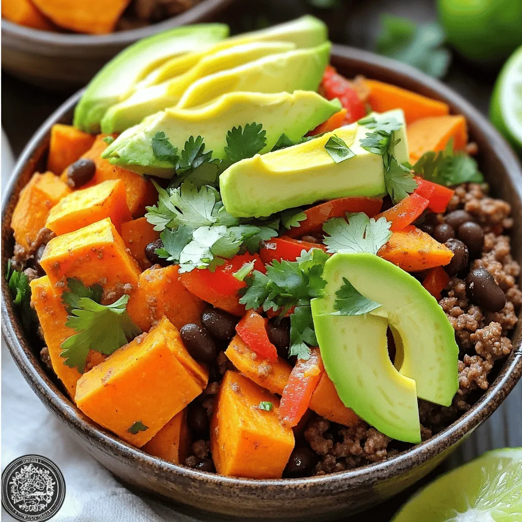 Für deine Spicy Beef Sweet Potato Protein Bowls brauchst du: - 450 g mageres Rindfleischgehacktes - 2 mittelgroße Süßkartoffeln, geschält und gewürfelt - 1 rote Paprika, gewürfelt - 1 kleine rote Zwiebel, gewürfelt - 2 Knoblauchzehen, fein gehackt - 1 Esslöffel Olivenöl - 1 Esslöffel Chilipulver - 1 Teelöffel Kreuzkümmel - 1/2 Teelöffel Cayennepfeffer (nach Geschmack anpassen) - Salz und frisch gemahlener schwarzer Pfeffer, nach Geschmack - 1 Dose (425 g) schwarze Bohnen, abgetropft und gewaschen - 1 Tasse Mais (gefroren oder frisch) - 1 Avocado, in Scheiben - Frischer Koriander, zur Dekoration - Limettenspalten, zum Servieren Diese Bowl ist nicht nur lecker, sondern auch nahrhaft. Jede Portion liefert dir: - Hoher Proteingehalt durch das Rindfleisch und die Bohnen - Ballaststoffe aus Süßkartoffeln und schwarzen Bohnen - Vitamine und Mineralien aus frischem Gemüse - Gesunde Fette durch die Avocado Die Kombination dieser Zutaten macht die Bowl zu einer guten Wahl für eine gesunde Ernährung. Um die besten Zutaten für deine Bowls auszuwählen, achte auf folgende Punkte: - Süßkartoffeln: Wähle feste, glatte Knollen ohne Druckstellen. - Gemüse: Suche nach lebendigen Farben. Das zeigt Frische. - Avocado: Sie sollte leicht nachgeben, aber nicht matschig sein. - Fleisch: Achte auf helles, rotes Fleisch ohne Verfärbungen. Frische Zutaten machen das Gericht noch schmackhafter und gesünder. Beginne mit einem großen Topf. Fülle ihn mit Wasser und füge etwas Salz hinzu. Setze den Topf auf den Herd und bringe das Wasser zum Kochen. Schneide die Süßkartoffeln in kleine Würfel. Wenn das Wasser kocht, füge die Süßkartoffeln hinzu. Koche sie etwa 10 bis 12 Minuten. Sie sollten weich sein, wenn du eine Gabel hineinsteckst. Gieße die Süßkartoffeln ab und stelle sie beiseite. Nehme eine große Pfanne und stelle sie auf mittlere Hitze. Gib das Olivenöl hinein und warte, bis es heiß ist. Füge die gewürfelte Zwiebel und den gehackten Knoblauch hinzu. Brate sie 2 bis 3 Minuten an, bis die Zwiebel weich und die Mischung duftet. Das gibt deinem Gericht eine tolle Basis. Gib das mageres Rindfleischgehacktes in die Pfanne. Zerdrücke es mit einem Holzlöffel, während es brät. Koche das Fleisch 5 bis 7 Minuten, bis es braun ist. Achte darauf, dass es gut durchgegart ist. Wenn du Fett siehst, kannst du es abgießen. Mische dann das Chilipulver, den Kreuzkümmel, den Cayennepfeffer sowie Salz und Pfeffer dazu. Rühre alles gut um und koche es noch 2 Minuten. Jetzt wird es spannend. Füge die gekochten Süßkartoffeln, die schwarzen Bohnen und den Mais zum Fleisch in die Pfanne hinzu. Mische alles vorsichtig, damit nichts zerfällt. Erhitze die Mischung 3 bis 4 Minuten, bis alles heiß ist. Achte darauf, dass die Aromen sich gut verbinden. Nehme einige schöne Servierschalen. Löffele die Rindfleisch- und Süßkartoffelmischung gleichmäßig in die Schalen. Schneide die Avocado in Scheiben und lege sie oben drauf. Vergiss nicht, frischen Koriander für den letzten Schliff zu verwenden. Das sieht nicht nur gut aus, sondern schmeckt auch frisch. Lege ein paar Limettenspalten an die Seite jeder Schale. So können deine Gäste etwas Limettensaft darüber träufeln. Das bringt eine tolle Frische in die Bowls. Jetzt kannst du genießen. Die richtige Würze macht den Unterschied. Ich empfehle, mit den Gewürzen vorsichtig zu sein. Beginne mit einem Esslöffel Chilipulver und einem Teelöffel Kreuzkümmel. Diese geben deinem Gericht Tiefe. Wenn du es schärfer magst, füge mehr Cayennepfeffer hinzu. Probiere die Mischung während des Kochens. Es ist wichtig, dass die Aromen gut harmonieren. So stellst du sicher, dass die Bowls den perfekten Kick haben. Präsentation ist wichtig, besonders bei Bowls. Schichte die Süßkartoffelmischung schön in die Schalen. Lege die Avocadoscheiben gleichmäßig darauf. Ein frischer Koriander oben drauf sorgt für Farbe. Limettenspalten an die Seite legen. So können deine Gäste den frischen Limettensaft selbst hinzufügen. Dies macht die Bowls nicht nur lecker, sondern auch hübsch anzusehen. Du benötigst nicht viele Utensilien. Ein großer Topf zum Kochen der Süßkartoffeln reicht aus. Eine große Pfanne ist wichtig für das Anbraten des Rindfleischs. Ein Holzlöffel hilft dir, das Fleisch gut zu zerdrücken. Ein Sieb zum Abgießen der Süßkartoffeln ist ebenfalls nützlich. Mit diesen einfachen Werkzeugen wird die Zubereitung schnell und stressfrei. {{image_4}} Wenn Sie eine vegetarische Option wollen, ersetzen Sie das Rindfleisch durch Linsen oder Tofu. Diese Zutaten sind nahrhaft und fügen einen tollen Geschmack hinzu. Kochen Sie die Linsen wie gewohnt und braten Sie den Tofu goldbraun. Diese Alternativen sind proteinreich und halten die Bowls lecker. Fügen Sie verschiedene Toppings hinzu, um Ihre Bowls aufzupeppen. Probieren Sie geriebenen Käse, saure Sahne oder Salsa. Diese Extras bringen noch mehr Geschmack und Textur. Für eine gesunde Beilage könnten Sie auch einen frischen Salat servieren. Ihre Gäste werden begeistert sein! Der Schärfegrad kann leicht angepasst werden. Wenn Sie es schärfer mögen, fügen Sie mehr Cayennepfeffer hinzu. Für eine mildere Version lassen Sie das Chilipulver weg oder reduzieren Sie die Menge. Fragen Sie Ihre Gäste, wie scharf sie es mögen, und passen Sie die Gewürze entsprechend an. So machen Sie die Bowls für jeden angenehm! Um die Reste der Spicy Beef Sweet Potato Protein Bowls frisch zu halten, lege sie in luftdichte Behälter. Stelle sicher, dass die Mischung gut abgekühlt ist, bevor du sie ins Kühlfach legst. So verhinderst du Kondenswasser und hältst die Textur schön. Wenn du die Reste wieder aufwärmen möchtest, benutze die Mikrowelle oder eine Pfanne. Bei der Mikrowelle stelle die Leistung auf mittel und erwärme die Mischung für 1-2 Minuten. Rühre sie zwischendurch um, damit sie gleichmäßig warm wird. In der Pfanne kannst du einen Schuss Wasser hinzugeben und die Mischung bei mittlerer Hitze 5 Minuten lang erhitzen. Die Bowls halten sich im Kühlschrank etwa 3-4 Tage. Im Gefrierfach kannst du sie bis zu 3 Monate lagern. Achte darauf, die Bowls gut zu verpacken, um Gefrierbrand zu vermeiden. Beschrifte die Behälter mit dem Datum, damit du den Überblick behältst. Eine Portion dieser Spicy Beef Sweet Potato Protein Bowls hat etwa 450 Kalorien. Diese Zahl kann je nach den genauen Zutaten leicht variieren. Ich empfehle, die Kalorien zu zählen, wenn du genau auf deine Ernährung achtest. Es ist wichtig, die Nährwerte jeder Zutat zu kennen. Ja, du kannst das Rindfleisch ersetzen. Eine gute Wahl ist gemahlenes Huhn oder Pute. Diese Optionen sind leicht und lecker. Du kannst auch Tofu oder Linsen verwenden, wenn du eine vegetarische Option möchtest. Achte darauf, dass die Gewürze gut zu deinem Ersatz passen. Die gesamte Zubereitungszeit beträgt etwa 30 Minuten. Du benötigst 15 Minuten für die Vorbereitung und 15 Minuten zum Kochen. Diese schnelle Zubereitung macht das Gericht perfekt für ein schnelles Abendessen. Ja, diese Bowls sind gesund. Sie enthalten mageres Rindfleisch, Süßkartoffeln und Gemüse. Diese Zutaten bieten viele Nährstoffe. Sie sind reich an Ballaststoffen und Proteinen, was gut für deinen Körper ist. Achte darauf, frische Zutaten zu verwenden, um den Nährwert zu maximieren. In diesem Blogbeitrag haben wir die besten Zutaten für dein Gericht untersucht. Du hast gelernt, wie man Süßkartoffeln kocht, Gemüse anbrät und Rindfleisch bräunt. Unsere Tipps helfen dir, die perfekte Würze zu finden und das Essen schön anzurichten. Du hast auch Ideen für vegetarische Varianten und Lagerung von Resten erhalten. Eine gute Zubereitung macht es einfacher, gesund zu essen und Spaß beim Kochen zu haben. Nutze diese Infos, um deine nächsten Mahlzeiten zu planen und zu genießen.