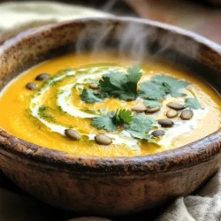 Für diese leckere Kürbissuppe brauchen wir: - 2 Tassen Kürbispüree (frisch oder aus der Dose) - 1 mittelgroße Zwiebel, gehackt - 2 Knoblauchzehen, fein gehackt - 1 mittelgroße Karotte, gewürfelt - 1 mittelgroße Kartoffel, gewürfelt - 4 Tassen Gemüsebrühe - 1 Tasse Kokosmilch - 1 Esslöffel Olivenöl Diese Zutaten sorgen für einen vollen und reichen Geschmack. Das Kürbispüree gibt der Suppe ihre cremige Textur. Die Zwiebel und der Knoblauch verleihen ein tolles Aroma. Karotten und Kartoffeln bringen Süße und Fülle. Um die Suppe zu würzen, fügen wir hinzu: - 1 Teelöffel gemahlener Ingwer - 1/2 Teelöffel Muskatnuss - Salz und Pfeffer nach Geschmack Der Ingwer bringt einen warmen, würzigen Geschmack. Muskatnuss rundet das Aroma ab. Salz und Pfeffer helfen, die Aromen gut zur Geltung zu bringen. Diese Gewürze machen die Suppe nicht nur schmackhaft, sondern auch besonders. Für die Präsentation verwenden wir: - Frischer Koriander zur Garnierung Servieren Sie die Suppe in schönen Schalen. Gießen Sie einen kleinen Schuss Kokosmilch obenauf. Streuen Sie frischen Koriander darüber, um Farbe und Frische zu bringen. Kürbiskerne sind eine tolle Option für mehr Textur. Diese kleinen Details machen die Suppe ansprechend und lecker. Beginne mit dem Sammeln aller Zutaten. Du brauchst: - 2 Tassen Kürbispüree (frisch oder aus der Dose) - 1 mittelgroße Zwiebel, gehackt - 2 Knoblauchzehen, fein gehackt - 1 mittelgroße Karotte, gewürfelt - 1 mittelgroße Kartoffel, gewürfelt - 4 Tassen Gemüsebrühe - 1 Tasse Kokosmilch - 1 Esslöffel Olivenöl - 1 Teelöffel gemahlener Ingwer - 1/2 Teelöffel Muskatnuss - Salz und Pfeffer nach Geschmack - Frischer Koriander zur Garnierung Stelle sicher, dass alle Zutaten frisch sind. Das verbessert den Geschmack. Erhitze das Olivenöl in einem großen Topf bei mittlerer Hitze. Füge die gehackte Zwiebel hinzu. Sauté sie, bis sie durchsichtig ist, etwa 5 Minuten. Rühre dann den gehackten Knoblauch und die gewürfelte Karotte ein. Koche alles für 3 Minuten, bis die Karotte weich wird. Jetzt füge die gewürfelte Kartoffel und das Kürbispüree hinzu. Vermenge alles gut für 1-2 Minuten. Gieße die Gemüsebrühe hinein und bringe die Mischung zum Kochen. Reduziere die Hitze und lasse die Suppe 20 Minuten köcheln, bis die Kartoffel zart ist. Füge den gemahlenen Ingwer, die Muskatnuss, Salz und Pfeffer hinzu. Rühre gut um, um alle Zutaten zu vermischen. Püriere die Suppe mit einem Stabmixer, bis sie glatt und seidig ist. Wenn du keinen Stabmixer hast, kannst du die Suppe in Chargen in einen Standmixer geben. Gib die pürierte Suppe zurück in den Topf. Rühre die Kokosmilch ein und erwärme die Suppe sanft bei niedriger Hitze für weitere 5 Minuten. Justiere die Würze nach Geschmack. Serviere die Suppe heiß in Schalen. Gieße einen kleinen Schuss Kokosmilch obenauf und streue frischen Koriander darüber. Für extra Textur kannst du auch einige Kürbiskerne darüber streuen. Um die perfekte Konsistenz für Ihre seidige Kürbissuppe zu erreichen, sollten Sie den Stabmixer verwenden. Pürieren Sie die Suppe, bis sie ganz glatt ist. Wenn Sie keinen Stabmixer haben, können Sie die Suppe in einem Standmixer pürieren. Achten Sie darauf, die Suppe in kleinen Mengen zu mixen, um Überlauf zu vermeiden. Die Zugabe von Kokosmilch sorgt für eine cremige Textur. Wenn die Suppe zu dick ist, fügen Sie einfach etwas Gemüsebrühe hinzu. Die richtige Würze macht den großen Unterschied. Beginnen Sie mit einer Kombination aus Salz und Pfeffer. Fügen Sie gemahlenen Ingwer und Muskatnuss hinzu, um die Aromen zu vertiefen. Wenn Sie es etwas schärfer mögen, können Sie auch eine Prise Cayennepfeffer verwenden. Lassen Sie die Suppe nach dem Würzen einige Minuten köcheln, damit sich die Aromen gut vermischen. Vergessen Sie nicht, die Suppe vor dem Servieren zu probieren und die Würze nach Bedarf anzupassen. Für dieses Rezept benötigen Sie einige wichtige Werkzeuge. Ein großer Kochtopf ist unerlässlich, um alle Zutaten zu vermengen. Ein scharfes Messer hilft Ihnen beim Hacken von Zwiebeln und Gemüse. Ein Schneidebrett macht das Arbeiten sicherer. Ein Stabmixer ist ideal für das Pürieren, aber ein Standmixer funktioniert auch gut. Schließlich ist eine Suppenschüssel wichtig, um die fertige Suppe stilvoll zu servieren. {{image_4}} Um die seidige Kürbissuppe noch besser zu machen, können Sie mehr Gemüse hinzufügen. Zum Beispiel, probieren Sie Zucchini oder Sellerie. Sie geben nicht nur Geschmack, sondern machen die Suppe auch nahrhafter. Schneiden Sie das Gemüse klein, damit es schnell kocht. Fügen Sie es zusammen mit der Karotte in den Topf. So bleibt die Suppe cremig und die Aromen vermischen sich gut. Für eine vegane Variante der seidigen Kürbissuppe brauchen Sie keine Kokosmilch. Stattdessen können Sie Pflanzenmilch wie Mandel- oder Hafermilch verwenden. Diese Milchsorten geben der Suppe einen anderen, aber leckeren Geschmack. Achten Sie darauf, dass die Brühe auch vegan ist. So bleibt die ganze Suppe frei von tierischen Produkten und lecker. Wenn Sie Ihre Kürbissuppe aufpeppen wollen, probieren Sie verschiedene Gewürze aus. Fügen Sie zum Beispiel Kreuzkümmel oder Paprika hinzu. Diese Gewürze bringen eine neue Note in die Suppe. Ein Hauch von Chili kann auch für etwas Schärfe sorgen. Experimentieren Sie mit den Gewürzen, um den perfekten Geschmack für Ihre Familie zu finden. Jedes Mal wird die Suppe anders und spannend sein. Sie können die seidige Kürbissuppe im Kühlschrank aufbewahren. Lassen Sie die Suppe zuerst abkühlen. Füllen Sie sie dann in einen luftdichten Behälter. So bleibt die Suppe frisch. Sie hält sich etwa 4 bis 5 Tage. Vergessen Sie nicht, die Suppe vor dem Servieren gut umzurühren. Wenn Sie die Suppe länger aufbewahren möchten, können Sie sie einfrieren. Gießen Sie die abgekühlte Suppe in gefriergeeignete Behälter. Lassen Sie etwas Platz oben, damit sie sich ausdehnen kann. So bleibt die Suppe bis zu 3 Monate frisch. Zum Auftauen einfach über Nacht im Kühlschrank lassen. Um die Suppe aufzuwärmen, geben Sie sie in einen Topf. Erhitzen Sie sie bei niedriger Hitze. Rühren Sie oft um, damit sie nicht anbrennt. Sie können auch einen Mikrowellenbehälter verwenden. Achten Sie darauf, die Suppe in Intervallen zu erwärmen und zwischendurch zu rühren. Justieren Sie den Geschmack mit Salz und Pfeffer, wenn nötig. Die Kürbissuppe bleibt im Kühlschrank etwa 3 bis 5 Tage frisch. Stelle sicher, dass du die Suppe in einem luftdichten Behälter aufbewahrst. Du kannst die Suppe auch einfrieren. Im Gefrierschrank hält sie bis zu 3 Monate. Achte darauf, die Suppe vollständig abkühlen zu lassen, bevor du sie einfrierst. Ja, du kannst frisches Kürbispüree verwenden! Es bringt einen tollen Geschmack. Um frisches Püree zu machen, schneide den Kürbis, entferne die Kerne und röste ihn. Nach dem Rösten pürierst du das Fruchtfleisch. Das gibt deiner Suppe eine frische Note. Ja, die seidige Kürbissuppe ist kinderfreundlich. Sie hat einen milden Geschmack und eine cremige Textur. Du kannst die Gewürze anpassen, um sie weniger intensiv zu machen. Füge mehr Kokosmilch hinzu, wenn die Suppe zu stark gewürzt ist. Kinder lieben auch die schöne Farbe! Die seidige Kürbissuppe ist einfach zuzubereiten und voller Geschmack. Wir haben die Hauptzutaten, Gewürze und tolle Garnierungen besprochen. Die Schritt-für-Schritt-Anleitung zeigt, wie du die Suppe perfekt zubereitest und servierst. Wir haben hilfreiche Tipps für die Konsistenz und den Geschmack geteilt. Zudem kannst du Variationen ausprobieren, um die Suppe anzupassen. Achte auf Lagerung und Aufwärmen, damit sie frisch bleibt. Also, lass die Kürbissuppe deine nächste Lieblingsspeise werden!