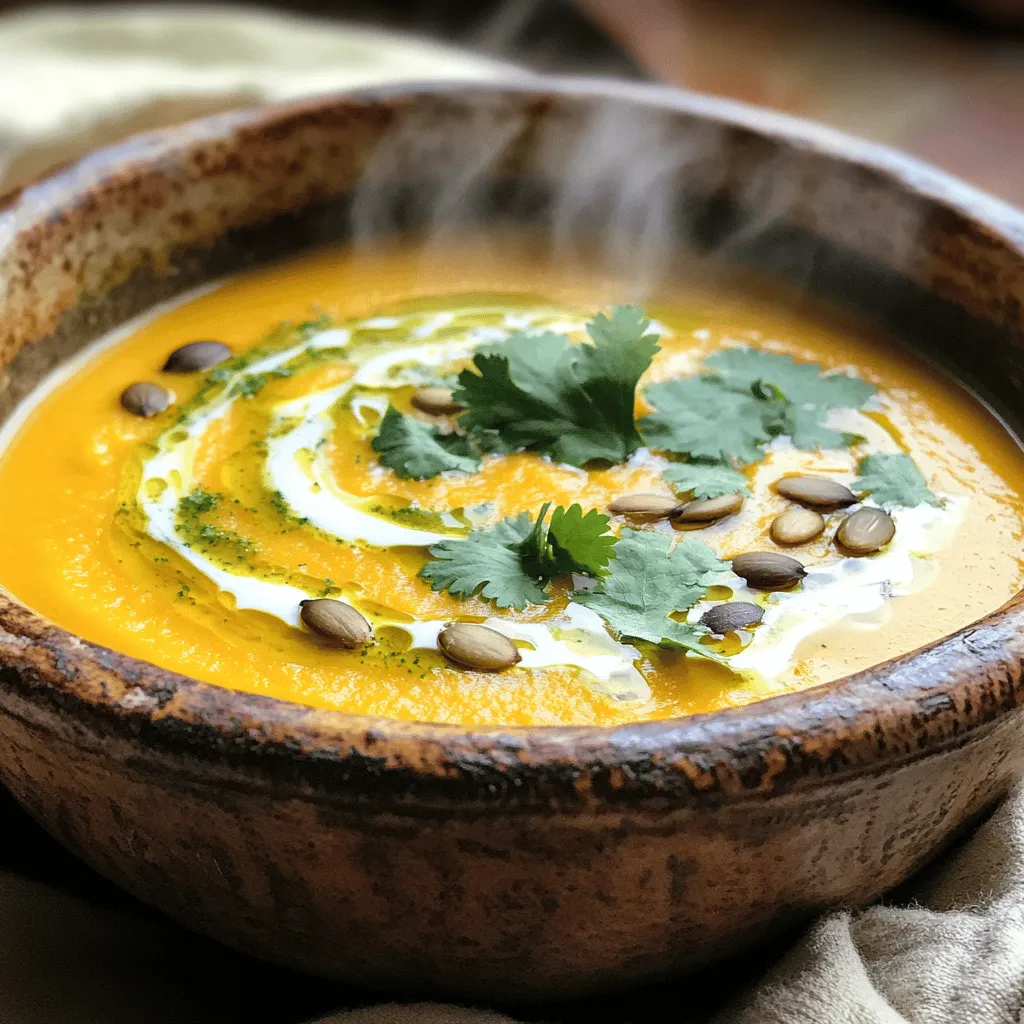 Für diese leckere Kürbissuppe brauchen wir: - 2 Tassen Kürbispüree (frisch oder aus der Dose) - 1 mittelgroße Zwiebel, gehackt - 2 Knoblauchzehen, fein gehackt - 1 mittelgroße Karotte, gewürfelt - 1 mittelgroße Kartoffel, gewürfelt - 4 Tassen Gemüsebrühe - 1 Tasse Kokosmilch - 1 Esslöffel Olivenöl Diese Zutaten sorgen für einen vollen und reichen Geschmack. Das Kürbispüree gibt der Suppe ihre cremige Textur. Die Zwiebel und der Knoblauch verleihen ein tolles Aroma. Karotten und Kartoffeln bringen Süße und Fülle. Um die Suppe zu würzen, fügen wir hinzu: - 1 Teelöffel gemahlener Ingwer - 1/2 Teelöffel Muskatnuss - Salz und Pfeffer nach Geschmack Der Ingwer bringt einen warmen, würzigen Geschmack. Muskatnuss rundet das Aroma ab. Salz und Pfeffer helfen, die Aromen gut zur Geltung zu bringen. Diese Gewürze machen die Suppe nicht nur schmackhaft, sondern auch besonders. Für die Präsentation verwenden wir: - Frischer Koriander zur Garnierung Servieren Sie die Suppe in schönen Schalen. Gießen Sie einen kleinen Schuss Kokosmilch obenauf. Streuen Sie frischen Koriander darüber, um Farbe und Frische zu bringen. Kürbiskerne sind eine tolle Option für mehr Textur. Diese kleinen Details machen die Suppe ansprechend und lecker. Beginne mit dem Sammeln aller Zutaten. Du brauchst: - 2 Tassen Kürbispüree (frisch oder aus der Dose) - 1 mittelgroße Zwiebel, gehackt - 2 Knoblauchzehen, fein gehackt - 1 mittelgroße Karotte, gewürfelt - 1 mittelgroße Kartoffel, gewürfelt - 4 Tassen Gemüsebrühe - 1 Tasse Kokosmilch - 1 Esslöffel Olivenöl - 1 Teelöffel gemahlener Ingwer - 1/2 Teelöffel Muskatnuss - Salz und Pfeffer nach Geschmack - Frischer Koriander zur Garnierung Stelle sicher, dass alle Zutaten frisch sind. Das verbessert den Geschmack. Erhitze das Olivenöl in einem großen Topf bei mittlerer Hitze. Füge die gehackte Zwiebel hinzu. Sauté sie, bis sie durchsichtig ist, etwa 5 Minuten. Rühre dann den gehackten Knoblauch und die gewürfelte Karotte ein. Koche alles für 3 Minuten, bis die Karotte weich wird. Jetzt füge die gewürfelte Kartoffel und das Kürbispüree hinzu. Vermenge alles gut für 1-2 Minuten. Gieße die Gemüsebrühe hinein und bringe die Mischung zum Kochen. Reduziere die Hitze und lasse die Suppe 20 Minuten köcheln, bis die Kartoffel zart ist. Füge den gemahlenen Ingwer, die Muskatnuss, Salz und Pfeffer hinzu. Rühre gut um, um alle Zutaten zu vermischen. Püriere die Suppe mit einem Stabmixer, bis sie glatt und seidig ist. Wenn du keinen Stabmixer hast, kannst du die Suppe in Chargen in einen Standmixer geben. Gib die pürierte Suppe zurück in den Topf. Rühre die Kokosmilch ein und erwärme die Suppe sanft bei niedriger Hitze für weitere 5 Minuten. Justiere die Würze nach Geschmack. Serviere die Suppe heiß in Schalen. Gieße einen kleinen Schuss Kokosmilch obenauf und streue frischen Koriander darüber. Für extra Textur kannst du auch einige Kürbiskerne darüber streuen. Um die perfekte Konsistenz für Ihre seidige Kürbissuppe zu erreichen, sollten Sie den Stabmixer verwenden. Pürieren Sie die Suppe, bis sie ganz glatt ist. Wenn Sie keinen Stabmixer haben, können Sie die Suppe in einem Standmixer pürieren. Achten Sie darauf, die Suppe in kleinen Mengen zu mixen, um Überlauf zu vermeiden. Die Zugabe von Kokosmilch sorgt für eine cremige Textur. Wenn die Suppe zu dick ist, fügen Sie einfach etwas Gemüsebrühe hinzu. Die richtige Würze macht den großen Unterschied. Beginnen Sie mit einer Kombination aus Salz und Pfeffer. Fügen Sie gemahlenen Ingwer und Muskatnuss hinzu, um die Aromen zu vertiefen. Wenn Sie es etwas schärfer mögen, können Sie auch eine Prise Cayennepfeffer verwenden. Lassen Sie die Suppe nach dem Würzen einige Minuten köcheln, damit sich die Aromen gut vermischen. Vergessen Sie nicht, die Suppe vor dem Servieren zu probieren und die Würze nach Bedarf anzupassen. Für dieses Rezept benötigen Sie einige wichtige Werkzeuge. Ein großer Kochtopf ist unerlässlich, um alle Zutaten zu vermengen. Ein scharfes Messer hilft Ihnen beim Hacken von Zwiebeln und Gemüse. Ein Schneidebrett macht das Arbeiten sicherer. Ein Stabmixer ist ideal für das Pürieren, aber ein Standmixer funktioniert auch gut. Schließlich ist eine Suppenschüssel wichtig, um die fertige Suppe stilvoll zu servieren. {{image_4}} Um die seidige Kürbissuppe noch besser zu machen, können Sie mehr Gemüse hinzufügen. Zum Beispiel, probieren Sie Zucchini oder Sellerie. Sie geben nicht nur Geschmack, sondern machen die Suppe auch nahrhafter. Schneiden Sie das Gemüse klein, damit es schnell kocht. Fügen Sie es zusammen mit der Karotte in den Topf. So bleibt die Suppe cremig und die Aromen vermischen sich gut. Für eine vegane Variante der seidigen Kürbissuppe brauchen Sie keine Kokosmilch. Stattdessen können Sie Pflanzenmilch wie Mandel- oder Hafermilch verwenden. Diese Milchsorten geben der Suppe einen anderen, aber leckeren Geschmack. Achten Sie darauf, dass die Brühe auch vegan ist. So bleibt die ganze Suppe frei von tierischen Produkten und lecker. Wenn Sie Ihre Kürbissuppe aufpeppen wollen, probieren Sie verschiedene Gewürze aus. Fügen Sie zum Beispiel Kreuzkümmel oder Paprika hinzu. Diese Gewürze bringen eine neue Note in die Suppe. Ein Hauch von Chili kann auch für etwas Schärfe sorgen. Experimentieren Sie mit den Gewürzen, um den perfekten Geschmack für Ihre Familie zu finden. Jedes Mal wird die Suppe anders und spannend sein. Sie können die seidige Kürbissuppe im Kühlschrank aufbewahren. Lassen Sie die Suppe zuerst abkühlen. Füllen Sie sie dann in einen luftdichten Behälter. So bleibt die Suppe frisch. Sie hält sich etwa 4 bis 5 Tage. Vergessen Sie nicht, die Suppe vor dem Servieren gut umzurühren. Wenn Sie die Suppe länger aufbewahren möchten, können Sie sie einfrieren. Gießen Sie die abgekühlte Suppe in gefriergeeignete Behälter. Lassen Sie etwas Platz oben, damit sie sich ausdehnen kann. So bleibt die Suppe bis zu 3 Monate frisch. Zum Auftauen einfach über Nacht im Kühlschrank lassen. Um die Suppe aufzuwärmen, geben Sie sie in einen Topf. Erhitzen Sie sie bei niedriger Hitze. Rühren Sie oft um, damit sie nicht anbrennt. Sie können auch einen Mikrowellenbehälter verwenden. Achten Sie darauf, die Suppe in Intervallen zu erwärmen und zwischendurch zu rühren. Justieren Sie den Geschmack mit Salz und Pfeffer, wenn nötig. Die Kürbissuppe bleibt im Kühlschrank etwa 3 bis 5 Tage frisch. Stelle sicher, dass du die Suppe in einem luftdichten Behälter aufbewahrst. Du kannst die Suppe auch einfrieren. Im Gefrierschrank hält sie bis zu 3 Monate. Achte darauf, die Suppe vollständig abkühlen zu lassen, bevor du sie einfrierst. Ja, du kannst frisches Kürbispüree verwenden! Es bringt einen tollen Geschmack. Um frisches Püree zu machen, schneide den Kürbis, entferne die Kerne und röste ihn. Nach dem Rösten pürierst du das Fruchtfleisch. Das gibt deiner Suppe eine frische Note. Ja, die seidige Kürbissuppe ist kinderfreundlich. Sie hat einen milden Geschmack und eine cremige Textur. Du kannst die Gewürze anpassen, um sie weniger intensiv zu machen. Füge mehr Kokosmilch hinzu, wenn die Suppe zu stark gewürzt ist. Kinder lieben auch die schöne Farbe! Die seidige Kürbissuppe ist einfach zuzubereiten und voller Geschmack. Wir haben die Hauptzutaten, Gewürze und tolle Garnierungen besprochen. Die Schritt-für-Schritt-Anleitung zeigt, wie du die Suppe perfekt zubereitest und servierst. Wir haben hilfreiche Tipps für die Konsistenz und den Geschmack geteilt. Zudem kannst du Variationen ausprobieren, um die Suppe anzupassen. Achte auf Lagerung und Aufwärmen, damit sie frisch bleibt. Also, lass die Kürbissuppe deine nächste Lieblingsspeise werden!