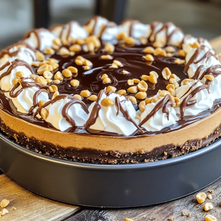 - 1 ½ Tassen Schokoladen-Graham-Cracker-Brösel - ½ Tasse ungesalzene Butter, geschmolzen - 1 Tasse cremige Erdnussbutter - 1 Tasse Frischkäse, zimmerwarm - ¾ Tasse Puderzucker - 1 Teelöffel Vanilleextrakt - 1 Tasse Schlagsahne (fertig gekauft oder selbstgemacht) - ½ Tasse halbsüße Schokoladenstückchen (für das Topping) - 2 Esslöffel gehackte Erdnüsse (zur Garnitur) Erdnussbutter ist der Star in diesem Rezept. Wähle eine cremige, ungesüßte Erdnussbutter für den besten Geschmack. Schokolade ist ebenfalls wichtig. Halbsüße Schokoladenstückchen geben einen tollen Kontrast zur Süße des Käses. Achte darauf, dass der Frischkäse zimmerwarm ist. So lässt er sich besser vermengen und wird schön cremig. Die Butter muss ungesalzen sein, um den Geschmack nicht zu verändern. Puderzucker sorgt für die richtige Süße und eine glatte Textur. Vanilleextrakt fügt ein zusätzliches Aroma hinzu. Schlagsahne macht die Füllung luftig und leicht. Für eine glutenfreie Version nutze glutenfreie Graham-Cracker oder einen Keksboden aus Mandeln. Du kannst Erdnussbutter durch Mandelbutter oder Cashewbutter ersetzen, wenn du Nüsse magst. Um den Cheesecake vegan zu machen, ersetze Frischkäse durch eine pflanzliche Alternative und verwende vegane Butter. Für die Schlagsahne gibt es pflanzliche Optionen aus Kokosnuss oder Soja. Mit diesen Tipps wird jeder diesen köstlichen No-Bake Chocolate Peanut Butter Cheesecake genießen! Um die Kruste zu machen, nimm eine Rührschüssel. Füge die Schokoladen-Graham-Cracker-Brösel und die geschmolzene Butter hinzu. Rühre so lange, bis die Brösel gut mit der Butter bedeckt sind. Drücke die Mischung gleichmäßig auf den Boden einer Springform. Stelle die Kruste in den Kühlschrank, während du die Füllung machst. Für die Füllung nimm eine große Rührschüssel. Gib den zimmerwarmen Frischkäse und die cremige Erdnussbutter hinein. Schlage die Mischung mit einem Handmixer oder einer Küchenmaschine, bis sie glatt ist. Füge nach und nach den Puderzucker und den Vanilleextrakt hinzu. Schlage weiter, bis alles gut vermischt ist und die Füllung schön luftig ist. Jetzt kommt der spaßige Teil! Hebe vorsichtig die Schlagsahne unter die Füllung. Achte darauf, dass alles gleichmäßig vermischt ist. Verteile die Erdnussbutterfüllung auf der gekühlten Kruste. Glätte die Oberfläche mit einem Spatel. Decke den Cheesecake mit Frischhaltefolie ab und stelle ihn für mindestens 4 Stunden in den Kühlschrank. Wenn der Cheesecake fest ist, schmelze die halbsüßen Schokoladenstückchen. Träufle die geschmolzene Schokolade über den Cheesecake. Streue die gehackten Erdnüsse darüber. Jetzt kannst du den Cheesecake in Portionen schneiden und ihn genießen! Ein häufiger Fehler ist, die Füllung nicht genug zu schlagen. Sie sollte glatt und luftig sein. Wenn du die Schlagsahne unterhebst, mach das vorsichtig. Zu starkes Rühren kann die Luft rauben. Auch die Kühlzeit ist wichtig. Lass den Cheesecake mindestens vier Stunden kühlen. So wird er fest und lässt sich gut schneiden. Um die beste Konsistenz zu erreichen, nutze zimmerwarmen Frischkäse. Kalter Frischkäse macht die Füllung klumpig. Die Schlagsahne sollte ebenfalls frisch und gut geschlagen sein. Sie gibt dem Cheesecake die perfekte Leichtigkeit. Wenn du die Füllung auf die Kruste gibst, streiche sie glatt. Das sorgt für ein schönes Aussehen. Für die Zubereitung brauchst du einige wichtige Werkzeuge: - Rührschüssel - Handmixer oder Küchenmaschine - Spatel - Springform (23 cm) - Mikrowelle oder Wasserbad (zum Schmelzen der Schokolade) Diese Utensilien machen die Zubereitung einfacher und schneller. Sie helfen dir, die Zutaten gut zu vermengen und die perfekte Textur zu erzielen. {{image_4}} Es gibt viele Möglichkeiten, die Schokolade in deinem Cheesecake zu variieren. Du kannst zum Beispiel Zartbitterschokolade verwenden. Diese gibt dem Dessert einen intensiveren Geschmack. Wenn du es süßer magst, probiere Vollmilchschokolade. Die Kombination aus verschiedenen Schokoladen sorgt für spannende Aromen. Du kannst auch eine Schokoladencreme verwenden, um die Füllung noch schokoladiger zu machen. Zusätze machen den Cheesecake noch besser. Du kannst Karamellsoße über die Füllung träufeln, bevor du die Schokolade hinzufügst. Dies gibt einen schönen Kontrast zwischen süß und salzig. Auch Nüsse sind eine tolle Ergänzung. Gehackte Erdnüsse oder Mandeln bringen Crunch und Textur. Wenn du magst, kannst du auch kleine Stücke von Schokolade in die Füllung mischen. Wenn du Allergien hast, kannst du das Rezept anpassen. Verwende glutenfreie Graham-Cracker für die Kruste. Statt Erdnussbutter kannst du Mandelbutter oder Sonnenblumenbutter nutzen. Achte darauf, dass die Schokolade ohne Milchprodukte ist, wenn du eine Milchallergie hast. Diese Anpassungen machen das Dessert für viele Menschen genießbar. So kann jeder deinen leckeren Cheesecake probieren! Um die Frische des No-Bake Chocolate Peanut Butter Cheesecake zu bewahren, lagere ihn im Kühlschrank. Decke den Cheesecake mit Frischhaltefolie oder einem Deckel ab. So bleibt er frisch und die Aromen bleiben erhalten. Stelle sicher, dass der Cheesecake auf einer geraden Fläche steht, damit er nicht verformt wird. Der Cheesecake bleibt im Kühlschrank für bis zu fünf Tage frisch. Wenn du ihn länger aufbewahren möchtest, kannst du ihn einfrieren. Wickele die einzelnen Stücke in Frischhaltefolie und lege sie in einen luftdichten Behälter. So bleibt der Geschmack bis zu drei Monate lang erhalten. Achte darauf, die Stücke gut zu verpacken, um Gefrierverbrennungen zu vermeiden. Wenn du bereit bist, den Cheesecake zu genießen, hole ihn aus dem Gefrierfach. Lass ihn über Nacht im Kühlschrank auftauen. Dies sorgt dafür, dass die Textur erhalten bleibt. Du kannst ihn auch bei Raumtemperatur für etwa eine Stunde stehen lassen. So wird er weich genug, um ihn leicht zu schneiden. Füge zum Schluss frische gehackte Erdnüsse oder Schokoladensauce hinzu, um den Genuss zu steigern. Ja, du kannst Erdnussbutter durch Mandelbutter oder Cashewbutter ersetzen. Diese Nussbutter bieten ähnliche Texturen und Geschmäcker. Achte darauf, dass die Nussbutter cremig ist. Das sorgt für eine glatte Füllung. Der Geschmack wird sich leicht ändern, aber das Dessert bleibt lecker. Der Cheesecake braucht mindestens 4 Stunden im Kühlschrank, um fest zu werden. Für beste Ergebnisse lasse ihn über Nacht kühlen. So hat die Füllung genug Zeit, um die richtige Konsistenz zu erreichen. Wenn du ihn zu früh anschnittst, kann die Füllung noch weich sein. Dieser Cheesecake ist nicht vegan, da er Frischkäse und Schlagsahne enthält. Du kannst jedoch pflanzliche Alternativen verwenden. Für eine glutenfreie Option wähle glutenfreie Graham-Cracker. So kannst du das Dessert anpassen, ohne auf den Geschmack zu verzichten. In diesem Artikel haben wir die wichtigsten Zutaten für deinen Cheesecake besprochen. Du hast gesehen, wie du die Kruste und die Füllung schaffst. Wir haben auch nützliche Tipps gegeben, um Fehler zu vermeiden und die beste Konsistenz zu erreichen. Jetzt kannst du mit Variationen spielen und deinen Cheesecake nach deinem Geschmack anpassen. Vergiss nicht, die Lagerung zu beachten, damit er frisch bleibt. Mit diesen Informationen bist du bereit, einen leckeren Cheesecake zu zaubern!