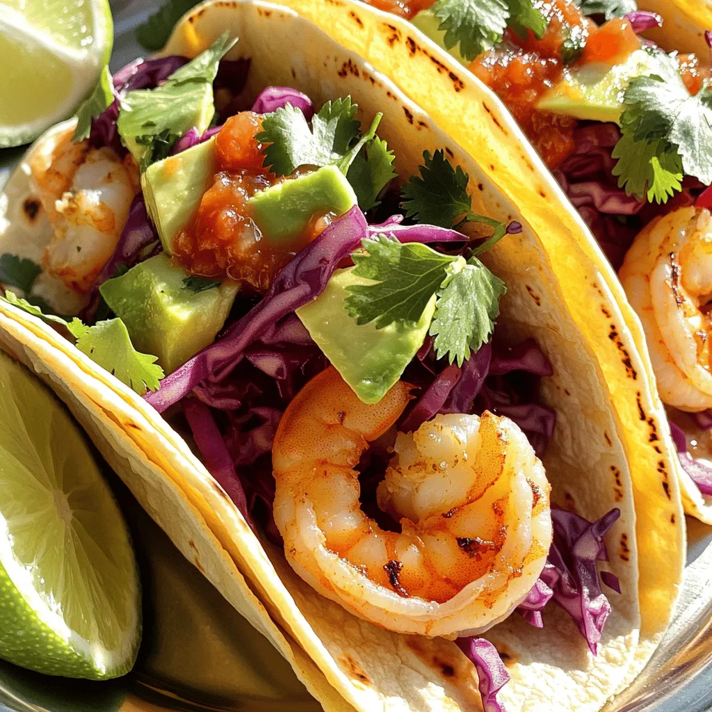 Für die Minuten Garnelen Tacos brauchen Sie: - 450 g mittelgroße Garnelen, geschält und entdarmt - 8 kleine Maistortillas - 1 Tasse rote Kohl, fein geschnitten - 1 Avocado, in Scheiben geschnitten - 1/4 Tasse frischer Koriander, gehackt Die Garnelen sind der Star des Gerichts. Sie sind zart und voller Geschmack. Die Maistortillas halten die Füllung gut zusammen. Der rote Kohl bringt einen knackigen Biss. Avocado fügt eine cremige Textur hinzu und Koriander sorgt für Frische. Für den perfekten Geschmack benötigen Sie: - 1 Esslöffel Olivenöl - 1 Teelöffel geräuchertes Paprikapulver - 1 Teelöffel Knoblauchpulver - 1/2 Teelöffel Kreuzkümmel - Salz und Pfeffer nach Geschmack Das Olivenöl hilft, die Gewürze an den Garnelen haften zu lassen. Geräuchertes Paprikapulver gibt ein leicht rauchiges Aroma. Knoblauchpulver bringt Tiefe. Kreuzkümmel hat einen warmen, erdigen Geschmack. Vergessen Sie nicht, gut zu würzen! Um die Tacos abzurunden, können Sie Limettenviertel und Salsa oder scharfe Sauce hinzufügen. - Limettenviertel, zum Servieren - Salsa oder scharfe Sauce, zum Garnieren Die Limette bringt eine spritzige Note. Salsa oder scharfe Sauce fügt einen würzigen Kick hinzu. Diese Extras machen Ihre Garnelen Tacos noch besser und sehr lecker! Nehmen Sie 450 g Garnelen und legen Sie sie in eine große Schüssel. Fügen Sie 1 Esslöffel Olivenöl hinzu. Geben Sie 1 Teelöffel geräuchertes Paprikapulver, 1 Teelöffel Knoblauchpulver und 1/2 Teelöffel Kreuzkümmel dazu. Streuen Sie Salz und Pfeffer nach Geschmack hinein. Mischen Sie alles gut, bis die Garnelen gleichmäßig gewürzt sind. Diese Gewürze geben den Garnelen einen tollen Geschmack. Erhitzen Sie eine große Pfanne bei mittelhoher Hitze. Geben Sie die gewürzten Garnelen in die Pfanne. Braten Sie sie 2-3 Minuten auf jeder Seite an. Achten Sie darauf, dass die Garnelen rosa und undurchsichtig sind. Übergaren Sie sie nicht, sonst werden sie zäh. Während die Garnelen garen, nehmen Sie 8 kleine Maistortillas. Erwärmen Sie diese in einer separaten Pfanne bei niedriger Hitze. Drehen Sie die Tortillas nach etwa 30 Sekunden um. Sie sollten weich und biegsam sein. So schmecken sie am besten. Nehmen Sie jede Tortilla und geben Sie einige Garnelen darauf. Fügen Sie etwas roten Kohl hinzu, der fein geschnitten ist. Legen Sie ein paar Scheiben Avocado oben drauf. Bestreuen Sie die Tacos mit frischem Koriander. Geben Sie einen Spritzer Salsa oder scharfer Sauce auf die Tacos. Servieren Sie sie sofort mit Limettenvierteln. Diese geben einen frischen Kick und machen die Tacos noch leckerer. Stellen Sie die Tacos auf ein Holzbrett. So sieht es toll aus und jeder kann nach Belieben nachwürzen. Um perfekte Garnelen zu kochen, achte auf die Hitze. Erhitze die Pfanne auf mittlerer Stufe. Füge die gewürzten Garnelen hinzu. Brate sie zwei bis drei Minuten auf jeder Seite. Sie sind fertig, wenn sie rosa und undurchsichtig sind. Übergarte Garnelen werden zäh. Bewahre Tortillas in einem luftdichten Behälter auf. So bleiben sie frisch und weich. Du kannst sie auch in Aluminiumfolie wickeln. Halte sie bei Raumtemperatur. Wenn du sie länger aufbewahren willst, friere sie ein. Toaste sie vor dem Servieren für extra Geschmack. Für eine schöne Anrichtung, verwende ein großes Holzbrett. Lege die Tacos darauf. Füge Limettenviertel und eine Schale Salsa in die Mitte hinzu. Das sieht nicht nur gut aus, sondern macht es einfach, nachzuwürzen. Nutze frischen Koriander als letzte Garnitur. {{image_4}} Wenn Sie Garnelen nicht mögen, gibt es viele andere Füllungen. Probieren Sie Hähnchen oder Tofu. Diese Optionen sind einfach zuzubereiten. Für Hähnchen verwenden Sie die gleiche Würzmischung. Für Tofu schneiden Sie ihn in kleine Stücke und braten ihn an. Das bringt einen köstlichen Geschmack. Für eine vegetarische oder vegane Variante können Sie Bohnen oder Gemüse verwenden. Schwarze Bohnen sind eine tolle Wahl. Sie sind nahrhaft und lecker. Auch gebratene Paprika und Zucchini passen gut in die Tacos. Sie bringen Farbe und Geschmack. Fügen Sie frische Avocado und Koriander hinzu, um das Gericht zu beleben. Die Gewürze machen einen großen Unterschied. Wenn Sie es schärfer mögen, fügen Sie etwas Chili-Pulver hinzu. Für einen süßeren Geschmack können Sie eine Prise Zucker verwenden. Experimentieren Sie mit verschiedenen Kräutern wie Oregano oder Thymian. Diese bringen neue Geschmäcker in Ihre Tacos. Um frische Garnelen frisch zu halten, lege sie in den Kühlschrank. Packe sie in ein luftdichtes Behältnis oder in Frischhaltefolie. So bleiben sie zwei Tage lang gut. Wenn du sie länger aufbewahren willst, friere sie ein. Achte darauf, sie in einem gefriersicheren Beutel zu lagern. Falls du Reste der Garnelen Tacos hast, lagere sie im Kühlschrank. Packe die Tacos in einen luftdichten Behälter. Sie bleiben so für ein bis zwei Tage frisch. Die Garnelen kannst du auch getrennt von den Tortillas aufbewahren. So bleibt die Textur besser. Die Haltbarkeit der Tacos ist begrenzt. Frisch zubereitete Tacos schmecken am besten. Nach ein bis zwei Tagen im Kühlschrank verlieren sie an Geschmack. Gefrorene Tacos halten sich länger, bis zu drei Monate. Achte darauf, sie gut zu verpacken, um Gefrierbrand zu vermeiden. Die Zubereitung von Garnelen Tacos dauert nur 15 Minuten. Das ist sehr schnell! In 10 Minuten hast du alles vorbereitet. Dann garst du die Garnelen in 5 Minuten. So kannst du schnell ein leckeres Essen zaubern. Ja, du kannst gefrorene Garnelen verwenden. Stelle sicher, dass du sie vorher auftauen lässt. Am besten lässt du sie über Nacht im Kühlschrank. So bleiben sie frisch und lecker. Salsa oder scharfe Sauce passen perfekt zu Garnelen Tacos. Beide bringen frische und Schärfe. Du kannst auch eine Avocado-Creme ausprobieren. Sie ist cremig und schmeckt toll. Dieses Rezept ergibt 4 Portionen. Wenn du mehr Gäste hast, kannst du die Menge leicht verdoppeln. Jeder wird die Tacos lieben! Du kannst Reis oder Bohnen als Beilage servieren. Ein einfacher grüner Salat ist auch eine gute Wahl. So hast du ein vollwertiges und leckeres Essen. Garnelen Tacos sind einfach und lecker. Wir haben die Zutaten, die Zubereitung und die besten Tipps besprochen. Variationen wie vegetarische Optionen machen sie vielseitig. Beachte die Aufbewahrung, um die Frische zu erhalten. Damit gelingen deine Tacos immer. Probiere verschiedene Füllungen und Gewürze, um neue Geschmäcker zu entdecken. Es lohnt sich, kreativ zu sein. Halte das Rezept griffbereit und erinnere dich an die wichtigsten Fragen. Jetzt kannst du gleich mit dem Kochen beginnen!