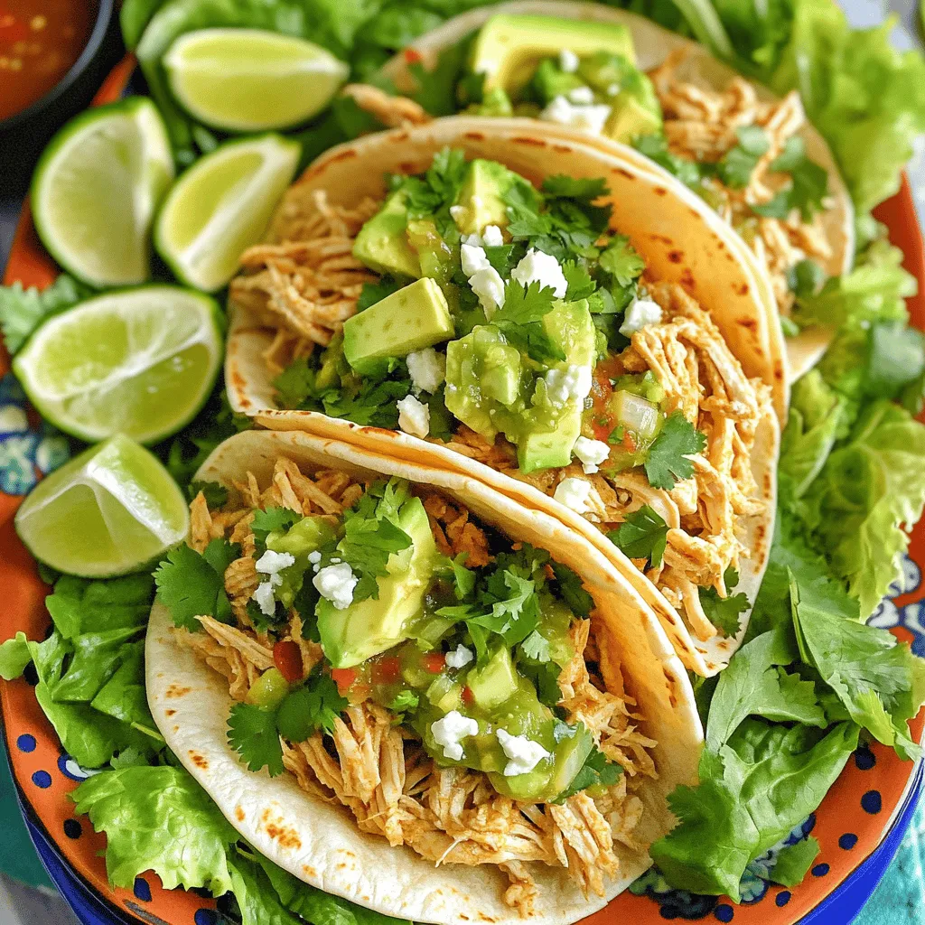 - 900 g Hähnchenschenkel, entbeint und ohne Haut - 240 ml Salsa Verde (aus dem Geschäft oder selbstgemacht) - 1 Zwiebel, fein gehackt - 3 Knoblauchzehen, gehackt Ich liebe die Hauptzutaten für diese Tacos. Die Hähnchenschenkel sind saftig und zart. Salsa Verde bringt viel Geschmack. Die Zwiebel und der Knoblauch geben eine tolle Basis. Diese Zutaten sind einfach zu finden und machen das Gericht besonders. - 1 Teelöffel Kreuzkümmel - 1 Teelöffel Chilipulver - 1 Esslöffel Limettensaft - Salz und Pfeffer nach Geschmack Die Gewürze sind der Schlüssel zu einem guten Geschmack. Kreuzkümmel und Chilipulver bringen Wärme und Tiefe. Limettensaft fügt frische hinzu. Vergessen Sie nicht, mit Salz und Pfeffer zu würzen. So schmeckt das Hähnchen noch besser. - Tortillas aus Mais oder Weizen (zum Servieren) - Frischer Koriander, gehackt (zum Garnieren) - Geschnittene Avocado (optional, zum Belegen) - Zerbröselter Queso Fresco (optional, zum Belegen) Die Beilagen machen die Tacos lebendig. Tortillas sind der perfekte Träger für das Hähnchen. Frischer Koriander bringt Farbe und Aroma. Avocado und Queso Fresco sind tolle Extras. Sie machen das Gericht noch leckerer. - Hähnchenschenkel vorbereiten: Beginne mit 900 g entbeinten und hautlosen Hähnchenschenkeln. Lege sie gleichmäßig in den Slow Cooker. Diese Stücke sind saftig und perfekt für unser Rezept. - Zwiebel und Knoblauch schneiden: Nimm eine Zwiebel und schneide sie fein. Hacke auch 3 Knoblauchzehen. Diese Zutaten geben Geschmack und Aroma. - Salsa-Verde-Mischung herstellen: Mische in einer Rührschüssel die Salsa Verde, die gehackte Zwiebel, den Knoblauch, 1 Teelöffel Kreuzkümmel, 1 Teelöffel Chilipulver, 1 Esslöffel Limettensaft sowie Salz und Pfeffer. Rühre alles gut durch. Diese Mischung wird das Hähnchen umhüllen. - Hähnchen garen: Gieße die Salsa-Verde-Mischung über die Hähnchenschenkel. Decke den Slow Cooker ab. Garen Sie das Hähnchen 6-7 Stunden auf niedriger Stufe oder 3-4 Stunden auf hoher Stufe. Es sollte zart sein und sich leicht mit einer Gabel zerteilen lassen. - Zerkleinern des Hähnchens: Nimm die Hähnchenstücke aus dem Slow Cooker. Zerkleinere sie mit zwei Gabeln und gib sie zurück in den Slow Cooker. Mische sie gut mit der Salsa. - Tortillas aufwärmen: Erwärme die Tortillas für 30 Sekunden pro Seite in einer trockenen Pfanne. Alternativ kannst du sie in Folie wickeln und im Ofen aufwärmen. Warme Tortillas sind wichtig für den Genuss. - Anrichten und Garnieren: Serviere das zerkleinerte Hähnchen in warmen Tortillas. Garniere nach Belieben mit frischem Koriander, geschnittener Avocado und zerbröseltem Queso Fresco. Das sieht nicht nur gut aus, sondern schmeckt auch köstlich. - Die richtige Konsistenz der Salsa Verde: Eine gute Salsa Verde sollte cremig, aber nicht zu dick sein. Wenn sie zu fest ist, füge etwas mehr Flüssigkeit hinzu. Dies kann Wasser oder Brühe sein. So bleibt das Hähnchen saftig. - Optimaler Gargrad des Hähnchens: Garen Sie das Hähnchen bis es zart ist. Es sollte sich leicht mit einer Gabel zerteilen lassen. Die Kochzeit beträgt 6-7 Stunden auf niedriger Stufe oder 3-4 Stunden auf hoher Stufe. - Kreative Präsentationsideen: Serviere die Tacos auf einem bunten Tablett. Lege frische Salatblätter darunter. Das sieht toll aus und macht das Essen einladend. - Zusatzoptionen für Beilagen: Du kannst die Tacos mit geschnittenen Avocados und zerbröseltem Queso Fresco garnieren. Auch Limettenviertel sind eine gute Wahl. Sie bringen Frische in jedes Bisschen. - Empfohlene Küchengeräte: Ein guter Slow Cooker ist das Herzstück. Ich empfehle Modelle mit verschiedenen Temperatureinstellungen. So kannst du die Garzeit anpassen. - Reinigung und Pflege des Slow Cookers: Reinige den Slow Cooker nach jedem Gebrauch. Die meisten Teile sind spülmaschinenfest. Achte darauf, ihn gut zu trocknen, um Schimmel zu vermeiden. {{image_4}} Sie können auch Rindfleisch oder Schweinefleisch für diese Tacos verwenden. Diese Fleischsorten bringen einen anderen Geschmack und eine andere Textur. Für Rindfleisch empfehle ich, Schmorbraten zu verwenden. Für Schweinefleisch sind Schultersteaks ideal. Wenn Sie eine vegetarische Option suchen, probieren Sie Tofu oder Jackfruit. Tofu nimmt die Aromen gut auf. Jackfruit hat eine faserige Struktur, die an Hähnchen erinnert. Beide Optionen sind lecker und einfach zuzubereiten. Salsa Verde ist großartig, aber Sie können auch eine selbstgemachte Salsa probieren. Sie können Tomatillos, Jalapeños und Koriander verwenden, um eine frische Salsa zu machen. Diese gibt den Tacos einen eigenen Kick. Variationen mit anderen Saucen sind ebenfalls möglich. Eine Chipotle-Sauce bringt Rauchgeschmack. Eine Mango-Salsa sorgt für süße Frische. Experimentieren Sie und finden Sie Ihre Lieblingssauce. Die Gewürze können nach Ihrem Geschmack angepasst werden. Wenn Sie es milder mögen, reduzieren Sie den Kreuzkümmel und das Chilipulver. Fügen Sie stattdessen mehr Limettensaft hinzu, um die Frische zu betonen. Für schärfere Optionen können Sie mehr Chilipulver oder frische Chilischoten verwenden. Zusätzliche Kräuter wie Oregano oder Thymian verleihen den Tacos mehr Tiefe. Seien Sie kreativ und passen Sie die Gewürze an Ihre Vorlieben an. Um übrig gebliebenes Hähnchen gut zu lagern, lege es in einen luftdichten Behälter. Kühl es schnell ab, bevor du es in den Kühlschrank stellst. Das Hähnchen bleibt dort etwa drei bis vier Tage frisch. Im Gefrierschrank hält sich das Hähnchen bis zu drei Monate. Achte darauf, es gut zu verpacken, damit es keinen Frostgeschmack annimmt. Beim Aufwärmen ist es wichtig, das Hähnchen gleichmäßig zu erhitzen. Du kannst es in der Mikrowelle oder in einer Pfanne erwärmen. Wenn du die Pfanne nutzt, füge etwas Wasser oder Brühe hinzu, um das Austrocknen zu vermeiden. Decke die Pfanne ab, damit die Feuchtigkeit bleibt. Zerkleinertes Hähnchen ist sehr vielseitig. Du kannst es in Salaten oder auf Nachos verwenden. Es passt auch gut in Burritos oder als Füllung für Omeletts. Für übrig gebliebene Tortillas kannst du sie in der Pfanne rösten oder für Quesadillas nutzen. Fülle sie mit Käse und Gemüse, um ein leckeres Gericht zu kreieren. Die optimale Kochzeit für das Hähnchen liegt bei 6-7 Stunden auf niedriger Stufe oder 3-4 Stunden auf hoher Stufe. So bleibt das Fleisch zart und saftig. Ich empfehle, nach der Kochzeit das Hähnchen mit zwei Gabeln zu zerkleinern. So vermischt es sich gut mit der Salsa Verde. Ja, Sie können die Tacos im Voraus zubereiten. Kochen Sie das Hähnchen und zerkleinern Sie es. Bewahren Sie das Hähnchen in einem luftdichten Behälter im Kühlschrank auf. Sie können auch die Tortillas im Voraus erhitzen und bereitstellen. So sind die Tacos schnell servierfertig, wenn Gäste kommen. Zu Salsa Verde Chicken Tacos passen viele Beilagen. Salat, Reis oder Bohnen sind tolle Optionen. Getränke wie Limonade oder ein erfrischendes Bier ergänzen das Gericht perfekt. Vergessen Sie nicht, frischen Koriander, Avocado und Queso Fresco als Garnierung zu nutzen! In diesem Artikel habe ich dir alle Schritte gezeigt, um köstliche Salsa Verde Chicken Tacos zuzubereiten. Wir begannen mit den wichtigsten Zutaten und endeten bei den besten Tipps zur Zubereitung. Du kannst dein Gericht flexibel gestalten, je nach Vorlieben und Zutaten. Durch kreatives Anrichten und verschiedene Beilagen wird jedes Taco-Mahl zum Genuss. Denk daran, auch Reste clever zu verwenden. Probiere diese Rezepte aus und genieße köstliche Tacos mit jedem Bissen!
