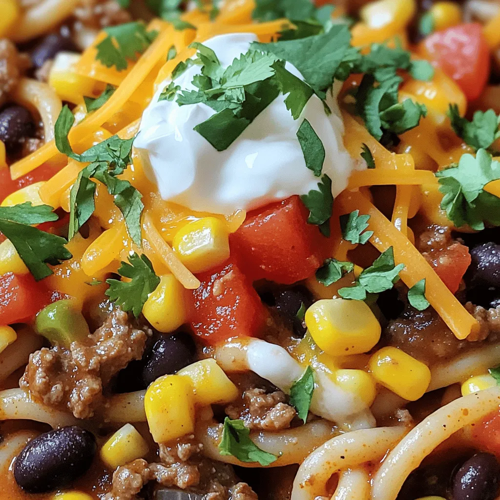 - 450 g gemahlenes Rindfleisch oder Putenfleisch - 1 mittelgroße Zwiebel, gehackt - 1 Paprika, gewürfelt (jede Farbe) - 3 Knoblauchzehen, fein gehackt - 1 Päckchen Taco-Gewürz - 1 Dose (425 g) gewürfelte Tomaten mit grünen Chilischoten - 1 Dose (425 g) schwarze Bohnen, abgespült und abgetropft - 240 ml Mais (gefroren oder aus der Dose) - 480 ml Hühner- oder Gemüsebrühe - 225 g ungekochte Pasta (Penne oder Rotini) - 100 g geriebener Cheddar-Käse - 120 ml Sauerrahm (nach Belieben zum Servieren) - Frischer Koriander, gehackt (zum Garnieren) Um eine leckere Crockpot Taco Pasta zu machen, brauchst du einige Grundzutaten. Die Wahl des Fleisches ist einfach. Du kannst Rindfleisch oder Putenfleisch verwenden. Beide geben viel Geschmack. Die Zwiebel und die Paprika bringen Frische in das Gericht. Die Zwiebel macht es süß, und die Paprika gibt etwas Knackigkeit. Für die Würze sind Knoblauch und Taco-Gewürz wichtig. Diese Zutaten bringen die mexikanische Note in dein Gericht. Die gewürfelten Tomaten mit grünen Chilischoten sorgen für die perfekte Soße. Die schwarzen Bohnen und der Mais geben zusätzlich Nährstoffe und Textur. Die Brühe ist der Schlüssel, damit die Pasta gut kocht. Du kannst Hühner- oder Gemüsebrühe nehmen. Sie geben dem Gericht mehr Geschmack. Um die Pasta perfekt zu machen, verwende ungekochte Penne oder Rotini. Am Ende kommt der Cheddar-Käse dazu, um das Gericht cremig zu machen. Sauerrahm und frischer Koriander sind tolle Optionen zum Garnieren. Diese Zutaten machen die Pasta noch besser. Erhitze eine Pfanne bei mittlerer Hitze. Brate das gemahlene Fleisch mit der Zwiebel und der Paprika an. Das Fleisch sollte durchgebraten sein. Die Zwiebel und die Paprika werden weich. Das dauert etwa 5 bis 7 Minuten. Gieße überschüssiges Fett ab. Dies macht das Gericht leichter. Füge den gehackten Knoblauch und das Taco-Gewürz hinzu. Brate die Mischung für 1 bis 2 Minuten. Der Duft wird sehr aromatisch. Dies bringt mehr Geschmack in das Gericht. Gib die Fleischmischung in den Crockpot. Füge die gewürfelten Tomaten, schwarze Bohnen, Mais und Hühnerbrühe hinzu. Rühre alles gut um, damit sich die Zutaten vermischen. Dies sorgt für eine köstliche Basis. Füge die ungekochte Pasta in den Crockpot hinzu. Rühre vorsichtig, damit die Pasta in der Brühe schwimmt. Setze den Deckel auf den Crockpot. Koche das Ganze auf niedriger Stufe für 4 bis 5 Stunden oder auf hoher Stufe für 2 bis 3 Stunden. Die Pasta muss zart sein. Rühre gelegentlich, wenn du die Zeit hast. Wenn die Pasta gar ist, rühre den geriebenen Cheddar-Käse unter. Er sollte schmelzen und sich gut einfügen. Serviere das Gericht heiß. Du kannst es mit einem Klecks Sauerrahm und frischem Koriander garnieren. So wird es noch leckerer! Um die perfekte Konsistenz der Pasta zu erreichen, achte darauf, die Pasta nicht zu lange im Crockpot zu lassen. Überprüfe die Pasta nach zwei Stunden, wenn du die hohe Stufe nutzt. Bei niedriger Stufe sind vier bis fünf Stunden ideal. Rühre die Mischung während des Kochens gelegentlich um. So wird die Pasta gleichmäßig gar. Wenn du neue Aromen ausprobieren möchtest, verwende verschiedene Gewürze. Paprika, Kreuzkümmel und Oregano sind tolle Alternativen zum Taco-Gewürz. Für einen scharfen Kick kannst du etwas Cayennepfeffer oder Chili hinzufügen. Diese Variationen bringen neue Geschmäcker in dein Gericht. Das Anrichten macht viel aus! Verwende tiefe Teller für die Pasta. Füge einen Klecks Sauerrahm obenauf hinzu und streue frisch gehackten Koriander darüber. Eine zusätzliche Portion Salsa verleiht dem Gericht eine frische Note. So sieht dein Essen nicht nur toll aus, sondern schmeckt auch noch besser. {{image_4}} Wenn du eine vegetarische Version machen möchtest, ersetze das Fleisch mit Gemüse oder Tofu. Du kannst zum Beispiel Zucchini, Pilze oder Spinat verwenden. Diese Gemüse fügen viel Geschmack und Nährstoffe hinzu. Tofu ist eine gute Proteinquelle und nimmt die Aromen gut auf. Einfach das Gemüse oder den Tofu in der Pfanne anbraten, bevor du alles in den Crockpot gibst. Für eine glutenfreie Variante nutze glutenfreie Pasta-Alternativen. Es gibt viele Optionen, wie Linsen- oder Reisnudeln. Diese Pasta kocht ähnlich wie normale Pasta. Achte darauf, die Kochzeit eventuell anzupassen. Mische die glutenfreie Pasta gut mit der Sauce, damit sie den Geschmack aufnimmt. Du kannst auch zusätzliche Zutaten hinzufügen. Probiere es mit frischem Spinat oder Erbsen für mehr Farbe. Auch Mais oder Paprika bringen eine süße Note. Wenn du mehr Protein möchtest, füge Hühnchen oder schwarze Bohnen hinzu. Diese Variationen machen das Gericht noch leckerer und nahrhafter. Um die Reste von Crockpot Taco Pasta richtig zu lagern, brauchst du einen luftdichten Behälter. Lass die Pasta zuerst auf Raumtemperatur abkühlen. Fülle die Reste dann in den Behälter. Stelle sicher, dass du so viel Luft wie möglich entfernst. So bleibt die Pasta frisch. Du kannst sie bis zu fünf Tage im Kühlschrank aufbewahren. Das hilft, die Aromen zu erhalten und die Konsistenz zu wahren. Das Aufwärmen der Reste ist einfach. Du kannst die Pasta in der Mikrowelle oder auf dem Herd erhitzen. Wenn du die Mikrowelle nutzt, stelle die Pasta in eine mikrowellengeeignete Schüssel. Füge einen Esslöffel Wasser hinzu, um die Feuchtigkeit zu halten. Decke die Schüssel ab und erhitze sie in 1-Minuten-Schritten. Rühre zwischendurch um, bis sie heiß ist. Alternativ kannst du die Pasta in einer Pfanne auf dem Herd erwärmen. Füge ein wenig Brühe oder Wasser hinzu. Erhitze sie bei mittlerer Hitze und rühre gut um. So bleibt die Pasta cremig und lecker. Crockpot Taco Pasta hält sich im Kühlschrank bis zu fünf Tage. Wenn du sie länger aufbewahren möchtest, kannst du sie einfrieren. Fülle die Pasta in einen gefriersicheren Behälter oder einen Gefrierbeutel. Achte darauf, die Luft herauszudrücken. So kannst du die Pasta bis zu drei Monate aufbewahren. Wenn du sie essen möchtest, lasse sie über Nacht im Kühlschrank auftauen. Erwärme sie dann wie oben beschrieben. Ja, du kannst die Pasta im Voraus zubereiten. Du kannst das Fleisch und das Gemüse am Abend zuvor braten. Lass die Mischung abkühlen und stelle sie in den Kühlschrank. Am nächsten Tag kannst du alles einfach in den Crockpot geben. So sparst du Zeit und kannst das Gericht schneller genießen. Das Rezept lässt sich leicht anpassen. Du kannst das Rindfleisch durch Putenfleisch oder eine vegetarische Option ersetzen. Wenn du scharfe Aromen magst, füge etwas Chili-Pulver hinzu. Du kannst auch mehr Gemüse wie Zucchini oder Spinat hinzufügen. Das macht das Gericht bunter und gesünder. Ja, du kannst das Rezept für mehr Portionen skalieren. Verdopple einfach die Zutaten und benutze einen größeren Crockpot. Achte darauf, die Kochzeit anzupassen. Bei größeren Mengen kann es länger dauern, bis alles gar ist. Überprüfe die Konsistenz der Pasta, um sicherzustellen, dass sie perfekt wird. Dieses Rezept ist einfach und lecker. Du hast gelernt, wie man verschiedene Zutaten zusammenbringt. Wir haben die Schritte zum Kochen erklärt und Tipps geteilt, um es perfekt zu machen. Egal, ob du eine vegetarische Version möchtest oder Reste aufbewahren willst, du hast jetzt die Werkzeuge dafür. Koche mit Freude und teile die Ergebnisse! Dein neues Gericht wird großen Anklang finden.