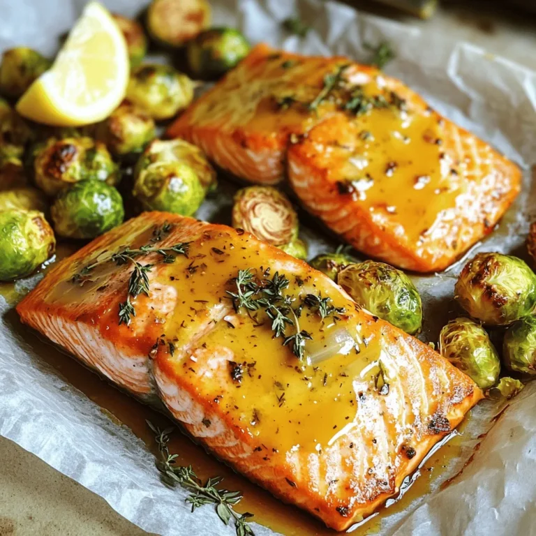 - 4 Lachsfilets (je 170 g) - 2 Tassen Rosenkohl, halbiert - 60 ml reiner Ahornsirup - 30 g Dijon-Senf Die Hauptzutaten sind einfach zu finden. Der Lachs bringt gesunde Fette mit. Rosenkohl ist knackig und nahrhaft. Ahornsirup sorgt für Süße und einen tollen Glanz. Dijon-Senf gibt dem Gericht Schärfe und Tiefe. Diese Zutaten machen dein Gericht besonders lecker. - 30 ml Olivenöl - 2 Knoblauchzehen, gehackt - Salz und Pfeffer nach Geschmack - 1 Esslöffel frische Thymianblätter (oder 1 Teelöffel getrockneter Thymian) - Zitronenspalten zum Servieren Olivenöl hilft, die Aromen zu verbinden. Knoblauch gibt einen tollen Geschmack. Salz und Pfeffer sind wichtig für die Würze. Thymian bringt eine frische Note. Zitronenspalten geben einen spritzigen Akzent. Diese Zutaten runden das Gericht perfekt ab. - Servierungsgröße: 4 Portionen Jede Portion enthält nahrhafte Zutaten. Lachs ist reich an Omega-3-Fettsäuren. Rosenkohl liefert Ballaststoffe und Vitamine. Dieses Gericht ist gesund und sättigend. Es ist perfekt für ein einfaches Abendessen. Heize deinen Ofen auf 200°C vor. Das sorgt für eine gleichmäßige Hitze. Lege ein großes Backblech mit Backpapier aus. So bleibt die Reinigung einfach, und das Essen klebt nicht fest. Mische in einer kleinen Schüssel 60 ml reinen Ahornsirup, 30 g Dijon-Senf, 30 ml Olivenöl und 2 gehackte Knoblauchzehen. Rühre alles gut um, bis die Mischung gleichmäßig aussieht. Diese Marinade gibt dem Lachs und dem Gemüse einen tollen Geschmack. Halbiere die 2 Tassen Rosenkohl. Lege sie auf die eine Hälfte des Backblechs. Träufle etwas Olivenöl darüber. Würze den Rosenkohl mit Salz, Pfeffer und 1 Esslöffel frischen Thymian. Mische alles, damit die Rosenkohl gut gewürzt sind. Lege die 4 Lachsfilets auf die andere Hälfte des Backblechs. Würze die Filets mit Salz und Pfeffer. Bestreiche jedes Filet großzügig mit der Ahorn-Dijon-Mischung. Das sorgt für einen köstlichen Geschmack. Backe alles im vorgeheizten Ofen für etwa 15-20 Minuten. Achte darauf, dass der Lachs durchgegart ist. Der Lachs sollte leicht mit einer Gabel zerfallen. Prüfe, ob die Rosenkohl goldbraun und zart sind. Hole das Blech aus dem Ofen und lasse das Gericht kurz ruhen. So kann sich der Geschmack setzen. Perfekte Garzeit für Lachs Der Lachs sollte 15 bis 20 Minuten bei 200°C backen. Überprüfen Sie, ob er leicht zerfällt. Dies zeigt an, dass er gar ist. Zu lange im Ofen trocknet den Lachs aus. Achten Sie darauf, ihn rechtzeitig herauszunehmen. Rosenkohl richtig rösten Rosenkohl braucht Hitze, um knusprig zu werden. Mischen Sie ihn gut mit Öl, Salz und Pfeffer. So wird er gleichmäßig geröstet. Die Röstzeit hängt von der Größe ab. Kleinere Stücke werden schneller gar. Achten Sie darauf, sie goldbraun zu rösten. Beilagenideen Dieses Gericht passt gut zu Quinoa oder Reis. Auch ein einfacher grüner Salat ist eine tolle Beilage. Sie können auch Kartoffelbrei anbieten. Das rundet das Essen perfekt ab. Dekoration des Gerichts Garnieren Sie den Lachs mit frischen Zitronenspalten. Das bringt Frische ins Gericht. Ein paar Thymianblätter auf den Rosenkohl machen das Aussehen schöner. Es gibt dem Gericht einen einladenden Look. Anpassungen für verschiedene Geschmäcker Möchten Sie etwas mehr Würze? Fügen Sie Chili-Flocken zur Marinade hinzu. Für eine süßere Note können Sie mehr Ahornsirup verwenden. Wenn Sie Senf nicht mögen, probieren Sie Honig oder Joghurt. So bleibt das Rezept spannend und vielseitig. {{image_4}} Wenn Sie keinen Lachs mögen, probieren Sie andere Fische. Forelle oder Kabeljau sind gute Alternativen. Beide Fische passen gut zur Ahorn-Dijon-Sauce. Sie haben einen milden Geschmack, der das Gericht ergänzt. Für eine vegetarische Option können Sie den Lachs durch Tofu ersetzen. Tofu nimmt die Aromen gut auf. Schneiden Sie ihn in dicke Scheiben und marinieren Sie ihn wie den Lachs. Backen Sie ihn bis er eine goldene Farbe hat. Grillen ist eine tolle Alternative zum Backen. Der Grill verleiht dem Lachs einen rauchigen Geschmack. Legen Sie den Lachs und die Rosenkohl auf den Grill. Grillen Sie sie bei mittlerer Hitze für 10 bis 15 Minuten. Überwachen Sie den Lachs, damit er nicht übergart. Eine Luftfritteuse ist auch eine gute Option. Sie macht die Rosenkohl knusprig ohne viel Öl. Stellen Sie die Temperatur auf 200°C ein und kochen Sie alles für etwa 12 Minuten. So bleibt der Lachs saftig und die Rosenkohl goldbraun. Saisonale Gemüse sind eine gute Möglichkeit, das Rezept anzupassen. Im Frühling können Sie Spargel oder Erbsen hinzufügen. Im Herbst passen Kürbis oder Karotten gut dazu. Gehen Sie mit dem Gemüse, das gerade Saison hat. So bleibt das Gericht frisch und lecker. Bewahre die Reste von deinem Lachs und Rosenkohl in einem luftdichten Behälter auf. Du kannst sie im Kühlschrank oder Gefrierfach lagern. Im Kühlschrank bleiben sie frisch, wenn du sie innerhalb von drei Tagen isst. Im Gefrierfach halten sie bis zu drei Monate. Achte darauf, die Reste gut abzudecken, damit sie nicht austrocknen. Die Haltbarkeit der Reste hängt von der Lagerung ab. Im Kühlschrank sind die Reste bis zu drei Tage gut. Im Gefrierfach können sie bis zu drei Monate frisch bleiben. Aber denke daran, dass der Geschmack nach einer längeren Lagerung abnehmen kann. Es ist am besten, die Reste so schnell wie möglich zu essen. Die besten Methoden zum Aufwärmen sind einfach. Du kannst die Reste in der Mikrowelle aufwärmen. Stelle die Mikrowelle auf mittlere Hitze und erwärme sie in kurzen Intervallen. Überprüfe die Temperatur, damit sie gleichmäßig erwärmt werden. Eine andere Methode ist das Aufwärmen im Ofen. Heize den Ofen auf 180°C vor und lege die Reste auf ein Backblech. Erwärme sie für etwa 10-15 Minuten. So bleiben Lachs und Rosenkohl saftig und lecker. Die Zubereitung dauert insgesamt 30 Minuten. Davon sind 10 Minuten für die Vorbereitung und 20 Minuten für das Backen. Diese Zeit macht es einfach, das Gericht schnell zu genießen. Ja, du kannst das Rezept im Voraus planen. Bereite die Marinade und das Gemüse am Vortag vor. Lagere die Marinade im Kühlschrank. Lege die vorbereiteten Zutaten dann auf das Backblech, wenn du bereit bist, zu kochen. So sparst du Zeit und kannst das Gericht schnell zubereiten. Wenn du keinen Dijon-Senf hast, probiere Honig-Senf oder normalen Senf. Du kannst auch eine Mischung aus Senf und Honig machen. Diese Alternativen geben einen ähnlichen Geschmack. Achte darauf, die Menge gleich zu halten. Ja, dieses Gericht ist gesund. Lachs ist reich an Omega-3-Fettsäuren, die gut für das Herz sind. Rosenkohl enthält viele Vitamine und Ballaststoffe. Die Kombination ist nahrhaft und sättigend. Das Rezept für Lachs mit Rosenkohl ist einfach und gesund. Wir haben die wichtigsten Zutaten wie Lachsfilets, Rosenkohl, Ahornsirup und Dijon-Senf besprochen. Ich habe detaillierte Schritte für die Zubereitung und Tipps gegeben, damit Sie das beste Resultat erzielen. Sie können das Gericht nach Ihrem Geschmack anpassen oder die Zubereitungsart ändern. Vergessen Sie nicht, Reste gut aufzubewahren. Kochen Sie mit Freude und experimentieren Sie mit neuen Variationen!