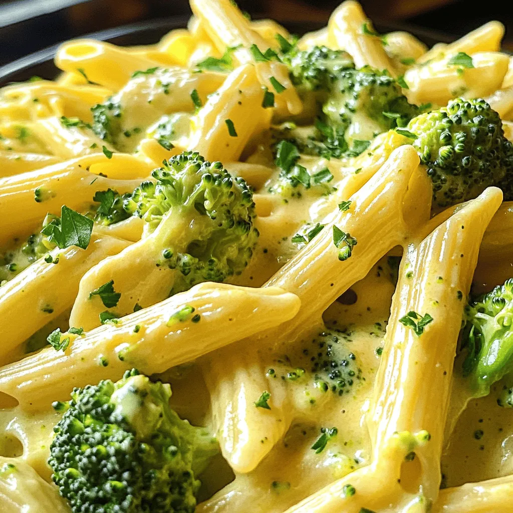 Für dieses Gericht brauchst du folgende Hauptzutaten: - 225 g Penne-Nudeln - 2 Tassen Brokkoliröschen - 960 ml Gemüsebrühe - 100 g geriebener scharfer Cheddar-Käse - 240 ml Schlagsahne Diese Zutaten bilden die Basis für das Gericht. Die Penne-Nudeln nehmen die Soße gut auf. Der Brokkoli bringt frische und Farbe. Um den Geschmack zu verbessern, füge hinzu: - 1 Esslöffel Olivenöl - 1 kleine Zwiebel, gewürfelt - 2 Knoblauchzehen, gehackt - 1 Teelöffel Dijon-Senf - Salz und Pfeffer nach Geschmack - Frische Petersilie, gehackt, zur Garnitur Die Zwiebel und der Knoblauch geben ein tolles Aroma. Dijon-Senf fügt einen kleinen Kick hinzu. Wähle frischen Brokkoli aus. Er sollte knackig und grün sein. Achte auf hochwertigen Cheddar-Käse. Er sollte scharf und gut gerieben sein. Für Gemüsebrühe nutze Bio-Qualität. Sie hat mehr Geschmack. Die Schlagsahne sollte frisch sein, damit die Soße cremig wird. Kaufe die Zutaten in kleinen Mengen, um sie frisch zu halten. So schmeckt das Gericht am besten. Erhitze zuerst das Olivenöl in einem großen Topf bei mittlerer Hitze. Füge dann die gewürfelte Zwiebel und den gehackten Knoblauch hinzu. Brate sie an, bis die Zwiebel glasig ist. Das dauert etwa 3 bis 4 Minuten. Dieser Schritt gibt der Basis einen schönen Geschmack. Gib die Penne-Nudeln, die Brokkoliröschen und die Gemüsebrühe in den Topf. Bringe alles zum Kochen. Reduziere die Hitze, um die Mischung sanft köcheln zu lassen. Koche die Nudeln für etwa 10 bis 12 Minuten. Rühre dabei gelegentlich um. Die Nudeln sollten al dente und der Brokkoli zart sein. Rühre nun die Schlagsahne und den Dijon-Senf unter die Mischung. Füge eine großzügige Prise Salz und Pfeffer hinzu. Danach gib den geriebenen Cheddar-Käse nach und nach dazu. Rühre alles gut um, bis die Mischung glatt und cremig ist. Lass es für weitere 2 bis 3 Minuten bei niedriger Hitze erwärmen. Probiere das Gericht und passe die Würze nach deinem Geschmack an. Serviere die Pasta warm und garniere sie mit frischer, gehackter Petersilie für einen farbenfrohen Akzent. Um die perfekte Konsistenz für deine cremige Brokkoli-Cheddar-Pasta zu erreichen, ist der richtige Wasseranteil wichtig. Achte darauf, die Gemüsebrühe so zu dosieren, dass sie die Nudeln gut bedeckt. Wenn die Mischung zu dick ist, füge mehr Brühe hinzu. Ist sie zu flüssig, koche die Pasta einfach etwas länger. Rühre die Mischung regelmäßig um, damit sie gleichmäßig kocht und nicht anbrennt. Die Zugabe von Schlagsahne hilft, eine cremige Textur zu erzeugen. Für einen tollen Geschmack kannst du verschiedene Gewürze und Kräuter verwenden. Eine Prise Muskatnuss passt gut zu Käsegerichten. Frischer Thymian oder Oregano bringt einen würzigen Akzent. Vergiss nicht, Salz und Pfeffer nach Geschmack hinzuzufügen. Petersilie als Garnitur sorgt nicht nur für Farbe, sondern auch für frische Aromen. Experimentiere mit deiner bevorzugten Mischung, um das Gericht zu personalisieren. Es gibt viele Wege, dieses Rezept zu ändern. Du kannst andere Gemüsesorten wie Spinat oder Erbsen hinzufügen. Wenn du mehr Protein möchtest, füge Hähnchen oder Tofu hinzu. Für eine schärfere Note, probiere Jalapeños oder Chili-Flocken aus. Du kannst auch verschiedene Käsesorten testen, wie Gouda oder Parmesan. Jede Änderung bringt neue Geschmäcker, also sei kreativ! {{image_4}} Für eine vegetarische Version der cremigen Brokkoli-Cheddar-Pasta können Sie die Schlagsahne durch eine pflanzliche Sahne ersetzen. Kokos- oder Sojasahne passt gut. Verwenden Sie auch einen veganen Käse, um den Geschmack zu bewahren. Diese Optionen bieten einen ähnlichen Cremigkeitseffekt und sind perfekt für Veganer. Möchten Sie mehr Protein in Ihr Gericht? Fügen Sie gekochte Kichererbsen oder Linsen hinzu. Diese Hülsenfrüchte machen die Pasta nahrhafter. Auch Tofu ist eine gute Wahl. Braten Sie ihn vorher an, um zusätzlichen Geschmack zu erhalten. Diese Zutaten machen Ihre Mahlzeit sättigender. Probieren Sie verschiedene Käsesorten für neuen Geschmack. Gouda oder Gruyère geben einen anderen, aber köstlichen Geschmack. Für einen schärferen Kick können Sie einen Blauschimmelkäse verwenden. Mischen Sie auch Käsearten für eine komplexere Geschmacksnote. Achten Sie darauf, den Käse langsam hinzuzufügen, damit er gut schmilzt und die Sauce cremig bleibt. Um die Reste der cremigen Brokkoli-Cheddar-Pasta richtig zu lagern, lassen Sie das Gericht zuerst abkühlen. Füllen Sie die Pasta dann in einen luftdichten Behälter. So bleibt die Frische erhalten. Wenn Sie die Reste gut verpacken, schmecken sie am nächsten Tag fast wie frisch zubereitet. Wenn Sie die Pasta wieder aufwärmen, verwenden Sie einen Topf oder die Mikrowelle. Fügen Sie etwas Gemüsebrühe oder Sahne hinzu, um die Sauce cremig zu halten. Erhitzen Sie die Pasta bei mittlerer Hitze und rühren Sie gelegentlich um. So wird die Pasta gleichmäßig warm und bleibt lecker. Im Kühlschrank hält sich die Pasta etwa 3 bis 4 Tage. Sie können sie auch im Gefrierschrank aufbewahren. Dort bleibt sie bis zu 3 Monate gut. Achten Sie darauf, die Pasta gut zu verpacken, um Gefrierbrand zu vermeiden. Wenn Sie die Pasta aufwärmen, ist es am besten, sie über Nacht im Kühlschrank auftauen zu lassen. Ja, du kannst andere Gemüse verwenden. Zucchini, Spinat oder Erbsen sind tolle Optionen. Diese Gemüsesorten kochen schnell und passen gut zur Pasta. Schneide sie klein, damit sie gleichmäßig garen. Das Rezept bleibt einfach und die Aromen bleiben lecker. Um das Gericht glutenfrei zu machen, wähle glutenfreie Pasta. Es gibt viele Sorten aus Reis oder Mais. Achte darauf, dass auch die Gemüsebrühe glutenfrei ist. So bleibt das Gericht für alle Genussliebhaber geeignet. Ja, du kannst die Sahne ersetzen. Verwende griechischen Joghurt oder pflanzliche Sahne. Diese Optionen machen das Gericht leichter, ohne den Geschmack zu verlieren. Du kannst auch weniger Sahne verwenden, um die Kalorien zu reduzieren. Experimentiere, um deine perfekte Mischung zu finden! Diese cremige Brokkoli-Cheddar-Pasta ist einfach und lecker. Wir haben die Hauptzutaten und zusätzliche Geschmäcker behandelt. Auch Tipps zur besten Zubereitung waren wichtig. Denk daran, die Konsistenz passend zu halten und zu variieren. Du kannst das Rezept leicht anpassen, um es persönlicher zu machen. Auch das Aufbewahren ist leicht. Du kannst Reste einfach lagern. Insgesamt ist dieses Gericht vielseitig und schnell. Probiere es aus und teile deine eigene Variante!