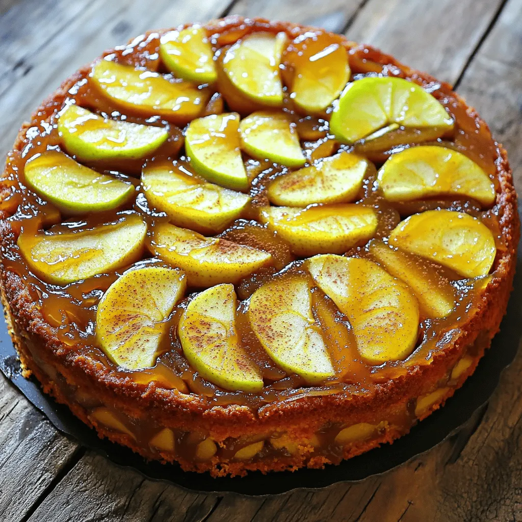 Für diesen wunderbaren Kuchen brauchen Sie einige wichtige Zutaten: - 3 mittelgroße Äpfel, geschält, entkernt und in Scheiben geschnitten - 1 Tasse brauner Zucker - 1/2 Tasse ungesalzene Butter, geschmolzen - 1 Teelöffel gemahlener Zimt - 1 1/2 Tassen Weizenmehl - 1 Esslöffel Backpulver - 1/2 Teelöffel Salz - 1/2 Tasse Kristallzucker - 1/4 Tasse Milch - 2 große Eier - 1 Teelöffel Vanilleextrakt Diese Zutaten sorgen für einen perfekten Geschmack und eine tolle Textur. Wenn Sie keine ungesalzene Butter haben, können Sie auch andere Optionen nutzen. Zum Beispiel: - Gesalzene Butter: Lassen Sie das Salz in anderen Zutaten weg. - Kokosöl: Es bringt einen leichten Kokosgeschmack mit sich. - Pflanzenmargarine: Diese ist auch eine gute Wahl für eine vegane Option. Jede dieser Alternativen hat ihren eigenen Geschmack und ihre eigene Textur. Experimentieren Sie! Die Auswahl der Äpfel ist wichtig für den Geschmack. Hier sind einige Tipps: - Wählen Sie festere Äpfel. Sie behalten die Form beim Backen. - Gute Sorten sind Granny Smith oder Honeycrisp. Sie sind süß und sauer. - Vermeiden Sie überreife Äpfel. Sie werden matschig und verlieren ihren Biss. Frische Äpfel bringen den besten Geschmack in Ihren Kuchen. Achten Sie darauf, die besten Äpfel auszuwählen! Heizen Sie Ihren Ofen auf 175°C vor. Dies ist wichtig, damit der Kuchen gleichmäßig backt. Fetten Sie eine 9-Zoll runde Kuchenform ein. Das verhindert, dass der Kuchen kleben bleibt. Stellen Sie die vorbereitete Form beiseite, während Sie die Karamellschicht und den Kuchenteig zubereiten. Mischen Sie in einer Rührschüssel die geschmolzene Butter mit dem braunen Zucker. Rühren Sie gut, bis die Mischung homogen ist. Gießen Sie diese Mischung gleichmäßig in den Boden der Kuchenform. Schneiden Sie die Äpfel in Scheiben und legen Sie sie dekorativ auf die Karamellmasse. Bestreuen Sie die Apfelscheiben mit gemahlenem Zimt. Dies gibt dem Kuchen einen tollen Geschmack und Duft. In einer separaten Schüssel mischen Sie das Weizenmehl, Backpulver und Salz. Stellen Sie die Mischung beiseite. In einer großen Schüssel schlagen Sie den Kristallzucker mit den Eiern schaumig. Fügen Sie Milch und Vanilleextrakt hinzu und vermengen Sie alles gut. Geben Sie die trockenen Zutaten nach und nach zu den feuchten Zutaten. Rühren Sie vorsichtig, bis alles gerade vermischt ist. Gießen Sie den Teig über die Apfelscheiben und glätten Sie die Oberfläche. Backen Sie den Kuchen für 30-35 Minuten. Ein Zahnstocher sollte sauber herauskommen. Lassen Sie den Kuchen 10 Minuten in der Form abkühlen, bevor Sie ihn stürzen. Für einen perfekten Karamell-Apfel-Umdrehkuchen heizen Sie den Ofen auf 175°C vor. Backen Sie den Kuchen 30 bis 35 Minuten. Überprüfen Sie mit einem Zahnstocher, ob er fertig ist. Wenn der Zahnstocher sauber herauskommt, ist der Kuchen bereit. Lassen Sie den Kuchen 10 Minuten in der Form abkühlen. So bleibt er saftig und fest. Achten Sie darauf, die Zutaten gut zu messen. Zu viel Mehl macht den Kuchen trocken. Zu wenig Zucker kann den Geschmack mindern. Rühren Sie den Teig nicht zu lange. Ein zartes Ergebnis ist das Ziel. Vermeiden Sie es, die Äpfel zu stark zu überlappen. So können sie gleichmäßig karamellisieren und schön aussehen. Für eine schöne Präsentation können Sie den Kuchen mit geschmolzener Schokolade verzieren. Streuen Sie gehackte Nüsse oder frische Minze darüber. Servieren Sie den Kuchen mit einer Kugel Vanilleeis. Das gibt einen tollen Kontrast zu den warmen Äpfeln. Nutzen Sie auch Zimtstangen als Dekoration, um das Aroma zu betonen. {{image_4}} Fügen Sie Nüsse zu Ihrem Karamell-Apfel-Umdrehkuchen hinzu. Ich empfehle Walnüsse oder Pekannüsse. Die Nüsse bringen einen tollen Crunch. Streuen Sie sie einfach über die Apfelscheiben, bevor Sie den Teig darauf gießen. So erhalten Sie einen schönen Kontrast zur weichen Textur des Kuchens. Falls Sie Gluten meiden, ist das kein Problem. Nutzen Sie einfach eine glutenfreie Mehlmischung. Achten Sie darauf, dass die Mischung gut bindet. Sie können auch Mandelmehl verwenden, um dem Kuchen eine nussige Note zu geben. Der Geschmack bleibt lecker und die Konsistenz wird trotzdem gut. Experimentieren Sie mit Gewürzen für mehr Geschmack. Fügen Sie Muskatnuss oder Ingwer hinzu. Ein Teelöffel von jedem bringt neue Aromen in den Kuchen. Auch eine Prise Nelken kann dem Kuchen eine warme Note verleihen. Diese Variationen machen den Karamell-Apfel-Umdrehkuchen noch interessanter und leckerer. Um den Karamell-Apfel-Umdrehkuchen frisch zu halten, lege ihn in einen luftdichten Behälter. Du kannst auch Frischhaltefolie verwenden, um den Kuchen einzuwickeln. Das verhindert, dass der Kuchen austrocknet. Stelle den Kuchen an einen kühlen, trockenen Ort. Vermeide direktes Sonnenlicht oder hohe Temperaturen. Wenn du den Karamell-Apfel-Umdrehkuchen richtig lagerst, bleibt er bis zu fünf Tage frisch. Nach ein paar Tagen kann der Kuchen jedoch etwas trocken werden. Du kannst ihn auch im Kühlschrank lagern, um die Frische zu verlängern. So bleibt er für bis zu einer Woche gut. Du kannst den Karamell-Apfel-Umdrehkuchen auch einfrieren. Lass den Kuchen zuerst ganz abkühlen. Wickele ihn dann in Frischhaltefolie und lege ihn in einen Gefrierbeutel. So bleibt der Kuchen bis zu drei Monate frisch. Wenn du ihn essen möchtest, taue den Kuchen einfach über Nacht im Kühlschrank auf. Du kannst den Karamell-Apfel-Umdrehkuchen ganz nach deinem Geschmack anpassen. Möchtest du mehr Frucht? Füge mehr Äpfel hinzu oder probiere Birnen. Für einen nussigen Biss, streue Walnüsse oder Pekannüsse in die Karamellschicht. Du kannst auch Gewürze wie Muskatnuss oder Ingwer hinzufügen, um den Geschmack zu verändern. Wenn du den Kuchen weniger süß magst, reduziere den braunen Zucker um ein paar Esslöffel. Das Topping kann deinen Kuchen aufpeppen. Eine Kugel Vanilleeis passt wunderbar dazu. Schlagsahne ist auch sehr lecker. Du kannst den Kuchen auch einfach mit Puderzucker bestäuben. Für einen besonderen Kick, probiere Karamellsauce oder Schokoladensauce. Frische Früchte wie Beeren oder Bananen machen auch einen tollen Kontrast. Ja, du kannst den Kuchen im Voraus backen! Er bleibt frisch, wenn du ihn gut abdeckst. Lagere ihn bei Raumtemperatur für bis zu drei Tage. Wenn du ihn länger aufbewahren möchtest, friere ihn ein. Wickele ihn fest in Frischhaltefolie ein und lege ihn in einen Gefrierbeutel. So bleibt er bis zu drei Monate frisch. Wenn du ihn servieren willst, lasse ihn einfach bei Raumtemperatur auftauen. Der Karamell-Apfel-Umdrehkuchen ist ein köstliches Dessert, das leicht zu machen ist. Wir haben die besten Zutaten, Zubereitungsschritte und Tipps geteilt. Du lernst, wie du Äpfel auswählst und den Kuchen lagerst. Variationen mit Nüssen oder glutenfreien Optionen machen das Rezept vielseitig. Denke daran, auch Dekoration und Fehlervermeidung zu berücksichtigen. Ein solcher Kuchen ist nicht nur süß, sondern auch ein echter Hingucker. Nutze diese Tipps, um deine Backkünste zu verbessern und Freude in deine Küche zu bringen.