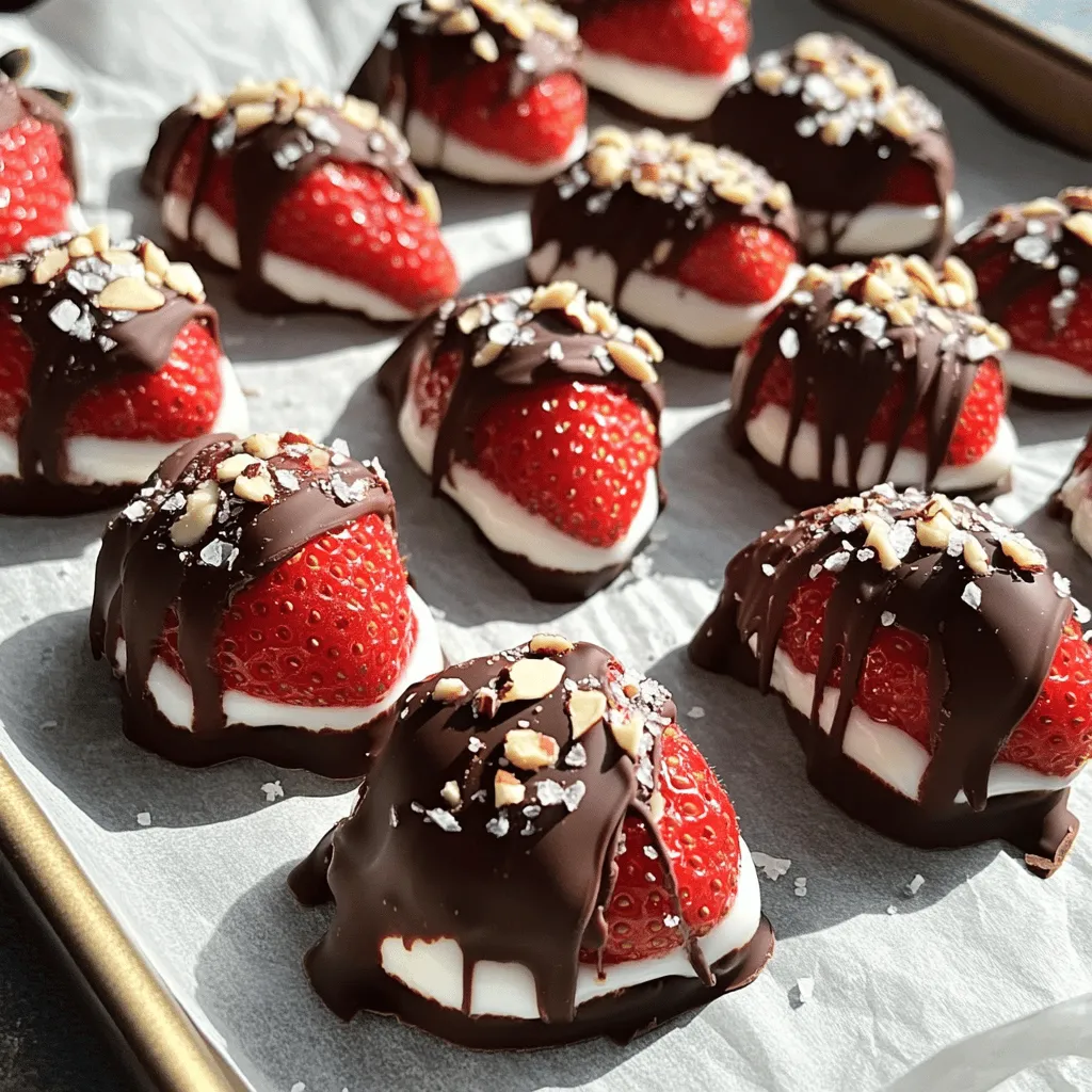 - 1 Tasse griechischer Joghurt - 2 Tassen frische Erdbeeren - 1 Tasse dunkle Schokoladenstückchen Die Hauptzutaten sind einfach und leicht zu finden. Griechischer Joghurt macht die Cluster cremig. Frische Erdbeeren bringen süßen Geschmack. Dunkle Schokoladenstückchen geben den perfekten Kontrast. - 1 Esslöffel Kokosöl - 1 Teelöffel Vanilleextrakt - Meersalz zum Bestreuen Kokosöl sorgt dafür, dass die Schokolade schön glatt wird. Vanilleextrakt gibt extra Geschmack. Eine Prise Meersalz hebt die Aromen hervor und macht die Süßigkeit interessanter. - Gehackte Nüsse (Mandeln oder Haselnüsse) Gehackte Nüsse sind ein toller Zusatz. Sie bringen Crunch und zusätzlichen Geschmack. Du kannst Mandeln oder Haselnüsse verwenden, je nach deinem Geschmack. Diese Toppings machen die Cluster noch leckerer und spannender. Zuerst spülst du die Erdbeeren gründlich ab. Entferne die grünen Blätter. Halbiere die Erdbeeren vorsichtig. Tupfe sie mit einem Papiertuch trocken. So bleibt der Joghurt besser haften. Nimm eine Rührschüssel und gebe den griechischen Joghurt hinein. Füge den Vanilleextrakt hinzu. Streue eine Prise Meersalz dazu. Rühre alles kräftig um, bis die Mischung cremig ist. Tauche jede halbe Erdbeere in die Joghurtmischung. Stelle sicher, dass sie gut bedeckt ist. Lege die beschichteten Erdbeeren auf ein Backblech mit Backpapier. Stelle das Blech für 30 Minuten in den Gefrierschrank. Schmelze die Schokoladenstückchen mit dem Kokosöl in der Mikrowelle. Nutze eine mikrowellenfeste Schüssel. Erhitze die Mischung in 30-Sekunden-Intervallen. Rühre sie zwischen den Intervallen um, bis sie glatt ist. Nimm die gefrorenen Erdbeeren aus dem Gefrierfach. Tauche jede Erdbeere in die geschmolzene Schokolade. Lass die überschüssige Schokolade abtropfen. Lege die schokoladenüberzogenen Erdbeeren zurück auf das Backblech. Stelle sie erneut für 15-20 Minuten in den Gefrierschrank. So wird die Schokolade fest. - Joghurt gut vermischen: Mische den griechischen Joghurt, Vanilleextrakt und eine Prise Meersalz gut. Das sorgt für einen tollen Geschmack. Wenn du es nicht genug rührst, bleibt der Joghurt klumpig. - Erdbeeren nicht zu lange einfrieren: Lasse die Erdbeeren nicht länger als 30 Minuten im Gefrierfach. Dadurch bleiben sie frisch und lecker. Zu langes Einfrieren kann die Textur ändern. - Verwendung von Milch- oder weißer Schokolade: Du kannst dunkle Schokolade durch Milch- oder weiße Schokolade ersetzen. Das gibt einen süßeren Geschmack. Wenn du es schokoladiger magst, mische verschiedene Schokoladensorten. - Weitere Ideen für Toppings: Du kannst gehackte Nüsse wie Mandeln oder Haselnüsse hinzufügen. Auch Kokosraspel oder bunte Streusel sind toll. Sei kreativ und probiere neue Kombinationen aus. {{image_4}} Du kannst die Erdbeeren leicht durch andere Früchte ersetzen. Himbeeren sind eine tolle Wahl. Sie sind süß und passen gut zu Joghurt. Bananen geben eine cremige Textur. Schneide sie in Scheiben und tauche sie in die Joghurtmischung. Auch Mangostücke sind eine leckere Option. Probiere verschiedene Früchte, um neue Geschmäcker zu entdecken. Manchmal brauchst du Alternativen für Joghurt und Schokolade. Du kannst pflanzlichen Joghurt verwenden, wenn du vegan bleibst. Kokosjoghurt gibt einen tollen Geschmack. Bei der Schokolade kannst du weiße oder Milchschokolade nutzen. Achte darauf, dass sie gut schmilzt. Diese Optionen machen das Rezept flexibler und passen zu deinen Vorlieben. Für zuckerfreie Cluster kannst du zuckerfreien Joghurt verwenden. Wähle auch zuckerfreie Schokolade. So bleiben die Cluster süß, aber kalorienärmer. Vegane Cluster sind ebenfalls einfach. Nutze pflanzliche Produkte und vermeide tierische Zutaten. Diese Varianten sind gesund und lecker, perfekt für jeden Genuss. Ich empfehle, die Chocolate Strawberry Yogurt Cluster in einem luftdichten Behälter aufzubewahren. So bleibt der Geschmack frisch und lecker. Vermeide es, die Cluster in einer offenen Schüssel zu lagern. Die Luft kann sie austrocknen und den Geschmack verändern. Die Cluster bleiben bis zu einer Woche frisch. Nach dieser Zeit können sie an Geschmack verlieren. Achte darauf, sie schnell zu genießen, um die beste Qualität zu erhalten. Wenn du sie über eine Woche lagerst, prüfen sie, ob sie noch gut riechen und aussehen. Wenn die Cluster im Gefrierfach etwas hart geworden sind, lasse sie kurz bei Raumtemperatur stehen. So werden sie weicher und schmackhafter. Achte darauf, sie nicht zu lange stehen zu lassen, um ein Schmelzen der Schokolade zu vermeiden. Ein kurzer Moment reicht aus, um die perfekte Textur zurückzubekommen. Die Schokoladen-Erdbeer-Joghurt-Cluster können bis zu einer Woche im Gefrierfach aufbewahrt werden. Achte darauf, sie in einem luftdichten Behälter zu lagern. So bleiben sie frisch und lecker. Wenn du sie gefroren genießt, nimm einfach so viele, wie du möchtest. Ja, du kannst andere Früchte verwenden. Himbeeren, Bananen oder sogar Ananas funktionieren gut. Halbiere die Früchte oder schneide sie in Stücke. Achte darauf, dass sie frisch und reif sind. So bekommst du den besten Geschmack in deinen Clustern. Ja, das Rezept kann an Allergien angepasst werden. Verwende laktosefreien Joghurt für laktoseintolerante Personen. Für glutenfreie Optionen achte darauf, dass die Schokolade glutenfrei ist. Die Cluster sind flexibel und du kannst sie leicht nach deinen Bedürfnissen anpassen. Dieses Rezept ergibt etwa 12 Cluster. Jede Portion ist eine schokoladige, fruchtige Leckerei. Du kannst die Portionen je nach Hunger oder Anlass anpassen. Teile sie mit Freunden oder genieße sie alleine! Im Blogbeitrag habe ich dir gezeigt, wie du leckere Schokoladen-Erdbeer-Joghurt-Cluster machst. Wir haben die Zutaten, die Schritte und viele Tipps durchgegangen. Du kannst verschiedene Früchte oder Schokoladenarten ausprobieren. Diese Leckerei ist einfach und macht viel Spaß. Denk daran, sie im Gefrierfach aufzubewahren, damit sie frisch bleiben. Experimentiere mit Toppings und genieße deine gesunde Snack-Option. Viel Spaß beim Ausprobieren und Teilen!