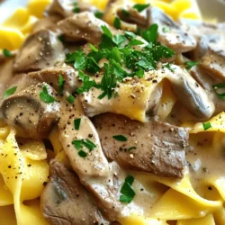Für ein leckeres Rindfleisch Stroganoff brauchst du folgende Hauptzutaten: - 450 g Rindfleisch (z.B. Rinderfilet), in dünne Streifen geschnitten - 2 Esslöffel Olivenöl - 1 mittelgroße Zwiebel, fein gehackt - 2 Knoblauchzehen, gehackt - 225 g Champignons, in Scheiben geschnitten - 1 Esslöffel Sojasauce - 1 Esslöffel Dijon-Senf - 240 ml Rinderbrühe - 240 ml saure Sahne - 2 Esslöffel Weizenmehl - Salz und Pfeffer nach Geschmack - Frische Petersilie, gehackt, zum Garnieren Zusätzlich benötigst du einige andere Zutaten, um das Gericht abzurunden: - Gekochte Eiernudeln oder Reis, zum Servieren Um dein Rindfleisch Stroganoff besonders schmackhaft zu machen, achte auf die Qualität der Produkte: - Wähle frisches Rindfleisch von einem vertrauenswürdigen Metzger. - Verwende hochwertige Olivenöl für einen reichhaltigen Geschmack. - Frische Champignons sind besser als Konservierte. - Nutze echte Dijon-Senf für einen kräftigen Kick. Diese Zutaten machen dein Rindfleisch Stroganoff zu einem echten Genuss. Achte darauf, alles frisch zu kaufen. So erhältst du den besten Geschmack! Zuerst wählst du frisches Rindfleisch. Ich nutze Rinderfilet, weil es zart ist. Schneide das Fleisch in dünne Streifen. Achte darauf, dass alle Stücke gleichmäßig sind. So garen sie gleichmäßig. Würze das Fleisch mit Salz und Pfeffer. Das gibt ihm viel Geschmack. Jetzt erhitzt du zwei Esslöffel Olivenöl in einer großen Pfanne. Wenn das Öl heiß ist, fügst du die Rindfleischstreifen hinzu. Brate sie an, bis sie schön gebräunt sind. Das dauert etwa 3 bis 4 Minuten. Nimm das Fleisch dann aus der Pfanne und lege es beiseite. In die gleiche Pfanne gibst du die gehackte Zwiebel und den Knoblauch. Schwitze sie 2 bis 3 Minuten an. Die Zwiebel sollte durchscheinend werden. Dann kommen die geschnittenen Champignons dazu. Brate sie 5 bis 7 Minuten, bis sie weich sind. Jetzt rührst du einen Esslöffel Sojasauce und einen Esslöffel Dijon-Senf ein. Diese Zutaten bringen Tiefe in den Geschmack. Streue dann das Weizenmehl über die Mischung. Rühre alles gut um und röste das Mehl eine Minute lang. So wird die Sauce dicker. Gieße nun 240 ml Rinderbrühe langsam in die Pfanne. Rühre ständig, um Klumpen zu vermeiden. Lass die Mischung sanft köcheln. Wenn die Sauce eindickt, reduziere die Hitze. Jetzt füge 240 ml saure Sahne hinzu. Mische alles gut, bis die Sauce cremig ist. Gib das angebratene Rindfleisch zurück in die Pfanne. Erwärme es, aber lasse die Sauce nicht kochen. Probiere die Sauce und passe die Würze an. Serviere das Gericht auf einem Bett von Eiernudeln oder Reis. Garniere es mit frisch gehackter Petersilie. Ein Hauch von schwarzem Pfeffer bringt den letzten Schliff. Um das Rindfleisch zart zu machen, schneide es gegen die Faser. So bleibt es saftig. Brate das Fleisch in einer heißen Pfanne. So versiegelst du die Säfte. Verwende Rinderfilet für die beste Textur. Es ist zart und voller Geschmack. Achte darauf, das Fleisch nicht zu lange zu kochen. Zu langes Kochen macht es zäh. Gewürze sind der Schlüssel zu einem großartigen Beef Stroganoff. Sojasauce bringt Umami und Tiefe. Dijon-Senf fügt eine würzige Note hinzu. Vergiss nicht, Salz und Pfeffer hinzuzufügen. Sie heben den Geschmack hervor. Frische Kräuter wie Petersilie sorgen für Frische. Ein Hauch von Paprika kann auch gut sein. Experimentiere mit verschiedenen Gewürzen, um deinen eigenen Twist zu finden. Ein häufiger Fehler ist, das Rindfleisch zu überkochen. Achte darauf, dass die Hitze nicht zu hoch ist. Ein weiterer Fehler ist, die Sauce nicht richtig zu binden. Rühre das Mehl gut ein, bevor du die Brühe hinzufügst. Das verhindert Klumpen. Lass die Sauce nicht zu schnell kochen, nachdem du die saure Sahne hinzugefügt hast. So bleibt sie cremig und lecker. {{image_4}} Wenn du auf Fleisch verzichten möchtest, gibt es tolle Alternativen. Du kannst zum Beispiel Tofu oder Seitan verwenden. Diese pflanzlichen Proteine nehmen die Aromen gut auf. Du solltest sie in kleine Stücke schneiden und sie wie das Rindfleisch anbraten. Verwende eine Mischung aus Gemüse wie Zucchini, Paprika und Karotten für mehr Geschmack. Pilze sind wichtig für die cremige Textur. Champignons oder Portobello-Pilze sind eine gute Wahl. Für eine glutenfreie Version musst du das Weizenmehl ersetzen. Verwende stattdessen Maisstärke oder glutenfreies Mehl. Achte darauf, dass die Brühe und die Sojasauce glutenfrei sind. Viele Marken bieten spezielle Produkte an. Du kannst auch Zucchini-Nudeln oder Reis verwenden, um das Gericht glutenfrei zu halten. Das gibt dir eine schöne, gesunde Basis. Das Gericht schmeckt großartig mit verschiedenen Beilagen. Serviere den Stroganoff auf einem Bett aus Eiernudeln oder Reis. Auch Quinoa passt gut dazu und macht das Gericht nahrhaft. Für einen frischen Akzent kannst du gedünstetes Gemüse oder einen grünen Salat dazugeben. Garniere das Gericht mit frischer Petersilie und einem Hauch von schwarzem Pfeffer. Das sieht nicht nur gut aus, sondern schmeckt auch besser! Wenn du Rindfleisch Stroganoff übrig hast, lass es zuerst auf Raumtemperatur abkühlen. Lagere es dann in einem luftdichten Behälter. So bleibt es frisch. Du kannst auch die Portionen aufteilen, um die Lagerung zu erleichtern. Um das Stroganoff wieder warm zu machen, benutze eine Pfanne. Erhitze es bei niedriger Hitze. Rühre oft um, damit es gleichmäßig warm wird. Wenn die Sauce zu dick ist, füge etwas Brühe hinzu. Du kannst auch die Mikrowelle benutzen, aber achte darauf, es in kurzen Intervallen zu erwärmen. Im Kühlschrank hält sich das Stroganoff bis zu drei Tage. Wenn du es länger aufbewahren möchtest, friere es ein. So bleibt es bis zu drei Monate frisch. Denke daran, es in einem gefrierfesten Behälter zu lagern. Vor dem Servieren taue es im Kühlschrank auf und wärme es dann auf. Die Zubereitung von Rindfleisch Stroganoff dauert insgesamt nur 30 Minuten. Du benötigst 15 Minuten, um alles vorzubereiten. Das Kochen selbst nimmt etwa 15 Minuten in Anspruch. So hast du schnell ein leckeres Gericht auf dem Tisch. Ja, du kannst das Rezept im Voraus zubereiten. Du kannst die Sauce und das Rindfleisch einen Tag vorher machen. Bewahre sie in einem luftdichten Behälter im Kühlschrank auf. Am nächsten Tag einfach aufwärmen und mit Nudeln oder Reis servieren. So sparst du Zeit und hast ein schnelles Abendessen. Falls du keine saure Sahne hast, gibt es gute Alternativen. Du kannst griechischen Joghurt verwenden, um eine cremige Konsistenz zu erreichen. Auch Creme Fraiche ist eine tolle Option. Beide geben dem Gericht einen leckeren Geschmack. Rindfleisch Stroganoff ist ein köstliches Gericht, das mit einfachen Zutaten zubereitet wird. Wir haben die Hauptzutaten, die Zubereitung und wichtige Tipps für die perfekte Textur besprochen. Variationen wie vegetarische Alternativen und glutenfreie Anpassungen machen das Gericht vielseitig. Auch Lagerungshinweise sorgen dafür, dass Reste lange frisch bleiben. Nutze dieses Wissen, um dein eigenes Stroganoff zu kreieren und zu genießen! Kochen ist einfach und macht Spaß, also leg los!