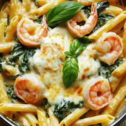 Köstlicher Cheesy Shrimp Spinach Penne Schnell Genießen