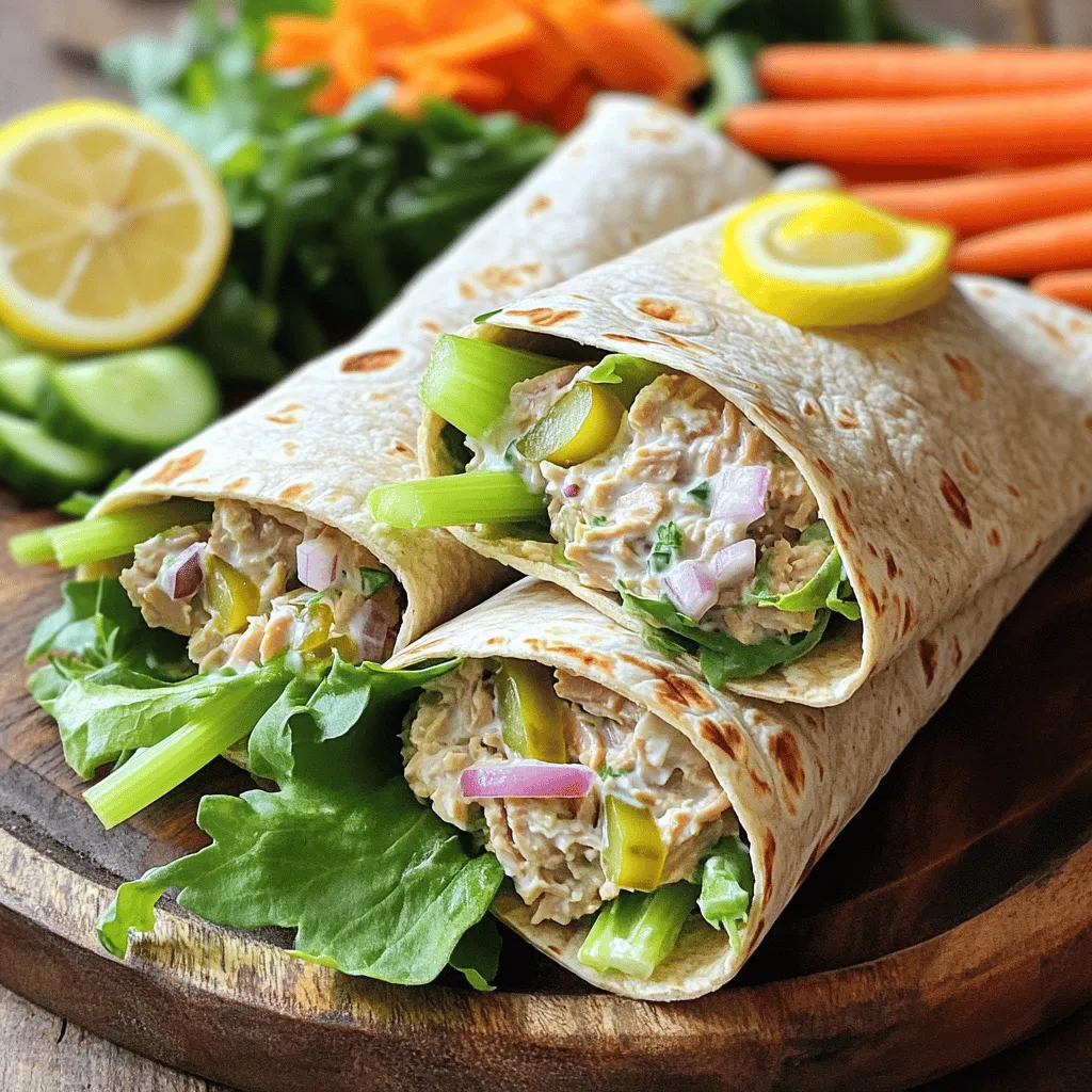 Für die Minute Hoch-Protein-Tuna-Salat-Wraps brauchst du folgende Hauptzutaten: - 2 Dosen (je 150 g) Thunfisch in Wasser, abgetropft - 120 g griechischer Joghurt (natur, ungesüßt) - 1 Esslöffel Dijon-Senf - 1 Esslöffel Zitronensaft - 40 g rote Zwiebel, fein gehackt - 40 g Sellerie, fein gehackt - 40 g Gewürzgurken oder Relish, gewürfelt - 4 Vollkorn-Wraps oder Tortillas - 1 Tasse gemischter Salat (Spinat, Rucola usw.) Diese Zutaten machen den Wrap proteinreich und lecker. Der Thunfisch bringt viel Eiweiß, während der griechische Joghurt die Cremigkeit bietet. Für den besonderen Geschmack fügen wir Salz und Pfeffer nach Geschmack hinzu. Diese Gewürze sorgen dafür, dass alles perfekt harmoniert. Wenn du es etwas würziger magst, kannst du auch Chili-Flocken oder Paprika hinzufügen. Zusätzlich kannst du frische Kräuter wie Petersilie oder Dill verwenden. Diese geben dem Wrap eine frische Note und machen ihn noch schmackhafter. Serviere die Wraps mit knackigen Beilagen. Karottensticks oder Gurkenscheiben passen gut dazu. Sie sorgen für einen frischen Crunch und sind gesund. Auch ein leichter Joghurt-Dip oder Hummus wäre eine tolle Ergänzung. Du kannst den Wraps auch einen spritzigen Touch geben, indem du eine Zitronenscheibe dazu reichst. Das rundet das Gericht ab und macht es noch erfrischender. Zuerst nehmen wir zwei Dosen Thunfisch und lassen das Wasser ab. Gib den Thunfisch in eine große Schüssel. Füge dann 120 Gramm griechischen Joghurt hinzu. Der Joghurt macht die Mischung cremig und lecker. Jetzt kommt ein Esslöffel Dijon-Senf in die Schüssel. Das bringt einen tollen Geschmack! Jetzt ist es Zeit für etwas Frische. Press eine halbe Zitrone und gib den Saft dazu. Das hilft, die Aromen zu heben. Füge 40 Gramm fein gehackte rote Zwiebel und 40 Gramm Sellerie hinzu. Diese Zutaten bringen Knackigkeit in den Salat. Zuletzt füge 40 Gramm Gewürzgurken oder Relish hinzu. Rühre alles gut um, bis die Zutaten gleichmäßig verteilt sind. Vergiss nicht, mit Salz und Pfeffer abzuschmecken. Lege vier Vollkorn-Wraps auf eine saubere Fläche. Nimm eine große Portion der Thunfischsalat-Mischung und platziere sie in der Mitte jedes Wraps. Jetzt kommt der beste Teil: Füge eine Tasse gemischten Salat hinzu. Spinat oder Rucola sind perfekt dafür. Jetzt falte die Seiten der Wraps nach innen. Beginne dann, sie von unten nach oben aufzurollen. Achte darauf, dass die Füllung gut gesichert ist. So bleiben die Wraps frisch und lecker. Halbiere die Wraps diagonal. Das sieht toll aus und macht es einfacher zu essen. Platziere die Wraps auf einem großen Teller oder einer Servierplatte. Für einen schönen Kontrast kannst du Karotten- oder Gurkensticks danebenlegen. Das macht das Essen noch spannender! Eine Zitronenscheibe als Garnitur gibt einen spritzigen Kick. So einfach ist es, diese schnell und leckeren Wraps zu genießen! Um die Thunfischsalat-Wraps perfekt zu machen, achte auf die frischen Zutaten. Wähle feste Dosen Thunfisch ohne Zusatzstoffe. Der griechische Joghurt gibt Cremigkeit. Dijon-Senf bringt einen tollen Geschmack. Füge frische Kräuter wie Dill oder Petersilie hinzu. Das macht die Wraps noch besser. Wenn du Reste hast, lagere die Wraps in einem luftdichten Behälter. Sie bleiben so frisch für bis zu zwei Tage. Bewahre die Füllung getrennt von den Wraps auf, damit sie nicht matschig werden. Du kannst auch die Zutaten für den Salat in separaten Behältern aufbewahren. So hast du alles griffbereit. Für Meal Prep bereite die Füllung vor. Vermische den Thunfisch, den Joghurt und die Gewürze am Abend zuvor. Fülle die Wraps erst kurz vor dem Essen. So bleibt alles frisch und knusprig. Du kannst auch verschiedene Füllungen machen, um Abwechslung zu bieten. Bereite ein paar Wraps mit Hähnchen oder Gemüse vor. Das macht deine Woche lecker und einfach. {{image_4}} Für eine vegane Version des Tuna-Salat-Wraps, tauschen Sie den Thunfisch aus. Nutzen Sie stattdessen Kichererbsen. Diese sind proteinreich und geben eine gute Textur. Zerdrücken Sie die Kichererbsen mit einer Gabel und mischen Sie sie mit veganem Joghurt. Fügen Sie auch Senf, Zitronensaft und die anderen Zutaten hinzu. So bleibt der Geschmack frisch und lecker. Sie können die Zutaten leicht anpassen, um lokale Geschmäcker zu treffen. Verwenden Sie zum Beispiel frische Kräuter wie Dill oder Petersilie. In manchen Regionen mag man es schärfer, also fügen Sie etwas Chili hinzu. Auch der Joghurt kann durch Quark ersetzt werden, wenn Sie etwas Dickes wollen. Seien Sie kreativ und probieren Sie verschiedene Gemüse wie Paprika oder Avocado aus. Für glutenfreie Wraps wählen Sie spezielle glutenfreie Tortillas. Diese sind oft aus Reis oder Mais. Achten Sie darauf, dass alle Zutaten, die Sie verwenden, auch glutenfrei sind. Viele Joghurtmarken sind glutenfrei, ebenso wie die Gewürzgurken. So können Sie sicher sein, dass Ihr Wrap für jeden geeignet ist. Die Minute Hoch-Protein Thunfischsalat Wraps sind nicht nur schnell, sondern auch gesund. Eine Portion enthält: - Kalorien: 320 kcal - Eiweiß: 30 g - Fett: 10 g - Kohlenhydrate: 32 g - Ballaststoffe: 6 g Diese Werte machen die Wraps ideal für einen gesunden Snack oder eine schnelle Mahlzeit. Hochprotein-Mahlzeiten bieten viele Vorteile. Sie helfen beim Muskelaufbau und der Erhaltung. Protein hält dich länger satt und reduziert das Verlangen nach Snacks. Außerdem unterstützt es die Regeneration nach dem Sport. Durch die Kombination aus Thunfisch und griechischem Joghurt erhältst du viel Eiweiß in einem einzigen Wrap. Im Vergleich zu anderen Wraps sind diese Thunfischsalat Wraps kalorienärmer. Viele Wraps enthalten viel mehr Fett und Zucker. Zum Beispiel, ein typischer Hühner-Wrap kann über 500 Kalorien haben. Unsere Wraps sind nahrhaft und helfen dir, deine Kalorien im Griff zu behalten. Sie sind eine gesunde Wahl für jeden Tag. Die Wraps halten sich gut im Kühlschrank. Du kannst sie bis zu drei Tage lagern. Achte darauf, sie in einem luftdichten Behälter zu verstauen. Das hilft, die Frische zu bewahren. Wenn du sie länger aufbewahren möchtest, empfehle ich, die Füllung getrennt von den Wraps zu lagern. Ja, frischer Fisch ist eine tolle Option. Du kannst zum Beispiel frischen Thunfisch oder Lachs verwenden. Achte darauf, den Fisch gut zu garen, bevor du ihn hinzufügst. Frischer Fisch macht die Wraps noch leckerer und gesünder. Wenn du frischen Fisch verwendest, achte darauf, dass du ihn in kleine Stücke schneidest. Es gibt viele Alternativen zu Thunfisch. Du kannst Hähnchen, Kichererbsen oder sogar Avocado verwenden. Diese Optionen sind reich an Proteinen und schmecken großartig. Wenn du etwas anderes ausprobieren möchtest, denke an geräucherten Lachs oder Tofu für eine vegane Wahl. Die Blogbeiträge haben verschiedene Aspekte von Thunfischsalat-Wraps behandelt. Wir haben die besten Zutaten, Schritte zur Zubereitung und nützliche Tipps durchgesehen. Variationen des Rezepts bieten Vielfalt und Anpassungsmöglichkeiten. Zudem haben wir die Nährwerte besprochen, um informierte Entscheidungen zu treffen. Sei kreativ und experimentiere mit deinen Wraps. Gesunde Mahlzeiten können einfach und lecker sein. Nutze die Tipps, um die perfekten Wraps zu kreieren und genieße sie!