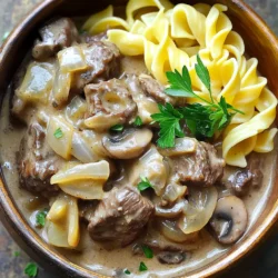 - 680 g Rindergulasch, in mundgerechte Stücke geschnitten - 1 mittlere Zwiebel, gewürfelt - 2 Knoblauchzehen, fein gehackt - 480 ml Rinderbrühe - 240 ml geschnittene Champignons (Button- oder Cremini-Pilze) Rindergulasch ist das Herzstück dieses Gerichts. Es gibt dem Stroganoff seinen vollen und herzhaften Geschmack. Die Zwiebel und der Knoblauch bringen eine süße Note mit. Das sind klassische Aromastoffe, die wir in vielen Gerichten finden. Die Rinderbrühe sorgt dafür, dass das Gericht schön saftig bleibt. Die Pilze fügen eine erdige Tiefe hinzu. - 1 Esslöffel Worcestersauce - 1 Teelöffel Dijon-Senf - 1 Teelöffel Paprika - Salz und Pfeffer nach Geschmack Worcestersauce gibt dem Gericht einen umami Geschmack. Sie ist sehr intensiv, also nicht zu viel verwenden. Dijon-Senf bietet eine leichte Schärfe und passt gut zu Rindfleisch. Paprika bringt eine mild süßliche Note. Du kannst Salz und Pfeffer nach deinem Geschmack anpassen. - 225 g Eiernudeln - 240 ml saure Sahne - 2 Esslöffel Weizenmehl - Frische Petersilie, gehackt (zum Garnieren) Eiernudeln sind klassisch für Stroganoff. Sie sind einfach zu kochen und nehmen die Soße gut auf. Die saure Sahne macht die Soße cremig und reichhaltig. Das Weizenmehl hilft, die Soße zu verdicken. Frische Petersilie ist das i-Tüpfelchen. Sie bringt Farbe und einen frischen Geschmack. - Zuerst schneidest du 680 g Rindergulasch in mundgerechte Stücke. - Würze das Fleisch mit Salz und Pfeffer, damit es gut schmeckt. - Nimm eine mittlere Zwiebel und würfle sie klein. - Hacke zwei Knoblauchzehen fein. Der Knoblauch bringt viel Geschmack. - Gib das gewürzte Fleisch, die Zwiebel, den Knoblauch, 480 ml Rinderbrühe und 240 ml geschnittene Champignons in den Slow Cooker. - Füge 1 Esslöffel Worcestersauce, 1 Teelöffel Dijon-Senf und 1 Teelöffel Paprika hinzu. - Mische alles gut durch und stelle den Slow Cooker auf niedriger Stufe für 7-8 Stunden oder auf hoher Stufe für 4-5 Stunden ein. - Koche 225 g Eiernudeln nach Packungsanweisung in einem separaten Topf. - Gieße die Nudeln ab und stelle sie beiseite. - Etwa 30 Minuten vor dem Servieren rührst du 240 ml saure Sahne und 2 Esslöffel Weizenmehl in einer kleinen Schüssel glatt. - Gib diese Mischung in den Slow Cooker, um die Sauce zu verdicken. - Schmecke die Sauce ab und passe die Gewürze nach Bedarf an. - Du kannst die gekochten Eiernudeln direkt unter das Gulasch mischen oder sie separat anrichten. - Garniere das Gericht mit frisch gehackter Petersilie, bevor du es servierst. - Verwendung von saurer Sahne: Saure Sahne macht die Sauce cremig. Sie sorgt für einen reichen Geschmack. Fügen Sie sie etwa 30 Minuten vor dem Servieren hinzu. So wird die Sauce dick und lecker. - Anpassung der Gewürze: Schmecken Sie die Sauce ab. Passen Sie Salz und Pfeffer nach Ihrem Geschmack an. Ein wenig mehr Paprika kann das Gericht aufpeppen. - Langsame Garzeit nutzen: Kochen Sie das Rindfleisch langsam. Diese Methode macht das Fleisch zart und saftig. Die Aromen können sich gut entfalten. Lassen Sie es auf niedriger Stufe 7-8 Stunden garen. - Auswahl von hochwertigen Zutaten: Gute Zutaten machen einen großen Unterschied. Wählen Sie frische Zwiebeln, Knoblauch und hochwertige Rinderbrühe. Hochwertige Pilze bringen zusätzlichen Geschmack. - Zu viel Flüssigkeit vermeiden: Achten Sie darauf, dass die Mischung nicht zu flüssig wird. Zu viel Brühe macht die Sauce dünn. Halten Sie sich an die Mengen im Rezept. - Rindfleisch richtig abschmecken: Probieren Sie das Rindfleisch während des Kochens. So können Sie die Gewürze anpassen. Ein gut gewürztes Fleisch macht das Gericht noch besser. {{image_4}} Sie können das Rindfleisch leicht ersetzen. Verwenden Sie stattdessen Tofu oder Seitan. Diese Optionen sind proteinreich und nehmen den Geschmack gut auf. Für die Brühe verwenden Sie pflanzliche Brühe. So bleibt das Gericht lecker und fleischlos. Fügen Sie Karotten und Sellerie hinzu, um mehr Geschmack und Textur zu erreichen. Diese Gemüse passen gut zum Gericht und machen es bunter. Sie können auch etwas Käse unterrühren. Ein cremiger Cheddar oder Parmesan gibt zusätzlichen Geschmack. Eiernudeln sind toll, aber Sie haben auch Alternativen. Probieren Sie Fusilli oder Penne für einen anderen Biss. Wenn Sie glutenfrei essen, verwenden Sie Reisnudeln oder glutenfreie Pasta. Diese Optionen sind leicht zu finden und schmecken gut in diesem Gericht. Lagern Sie Reste im Kühlschrank. Verwenden Sie einen luftdichten Behälter. Lassen Sie das Gericht zuerst abkühlen. So bleibt die Frische länger erhalten. Ideal ist eine Abkühlzeit von etwa 30 Minuten. Sie können Portionen einfrieren. Teilen Sie das Gericht in kleine Behälter auf. So können Sie die perfekte Menge auftauen. Im Gefrierfach bleibt das Rindergulasch bis zu drei Monate haltbar. Achten Sie darauf, die Behälter gut zu verschließen. Der beste Weg zum Aufwärmen ist in der Mikrowelle. Stellen Sie die Leistung auf mittlere Stufe ein. Rühren Sie das Gericht zwischendurch um. So wird es gleichmäßig warm. Wenn die Sauce zu dick ist, fügen Sie etwas Brühe hinzu. So bleibt die Konsistenz cremig und lecker. - Lagerung im Kühlschrank: Du kannst Rindergulasch bis zu 3 Tage im Kühlschrank aufbewahren. Stelle sicher, dass es in einem luftdichten Behälter ist. So bleibt es frisch und lecker. - Einfrierzeit im Gefrierfach: Im Gefrierfach hält sich das Rindergulasch bis zu 3 Monate. Achte darauf, es gut zu verpacken, um Gefrierbrand zu vermeiden. - Anpassungen für den Schnellkochtopf: Ja, du kannst das Rezept auch im Schnellkochtopf zubereiten. Reduziere die Flüssigkeit etwas. Das Fleisch wird schneller zart. - Garzeiten im Unterschied zur Slow Cooker-Methode: Im Schnellkochtopf dauert es etwa 30 Minuten, bis das Rindfleisch gar ist. Das ist viel schneller als die Slow Cooker-Methode, die 4 bis 8 Stunden benötigt. - Geeignete Beilagen zu Beef Stroganoff: Eiernudeln sind die perfekte Beilage. Du kannst auch Reis oder Kartoffeln verwenden. Diese Optionen passen gut zur cremigen Sauce. - Empfehlungen für Salate und Brot: Ein grüner Salat oder ein einfaches Baguette ergänzen das Gericht gut. Sie bieten eine frische Note zu dem reichhaltigen Gulasch. Zusammenfassend haben wir die wichtigen Zutaten für ein leckeres Rindergulasch besprochen. Die Auswahl von guten Gewürzen und Beilagen ist entscheidend. Ich habe auch Tipps gegeben, um die perfekte Konsistenz und das beste Aroma zu erreichen. Denken Sie daran, dass Sie auch Variationen ausprobieren können. Ob vegetarisch oder mit anderen Nudeln, es gibt viele Möglichkeiten. Bewahren Sie Reste richtig auf, um sie später zu genießen. Kochen kann einfach und befriedigend sein, wenn man die richtigen Schritte befolgt.