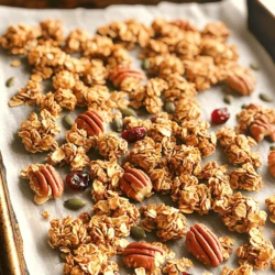 Für die Granola-Clustern brauchen Sie einige wichtige Zutaten: - 2 Tassen Haferflocken - 1 Tasse Pekannüsse, grob gehackt - 1/2 Tasse Kürbiskerne - 1/2 Teelöffel Zimt - 1/4 Teelöffel Salz - 1/3 Tasse reinen Ahornsirup - 1/4 Tasse geschmolzenes Kokosöl - 1 Teelöffel Vanilleextrakt Diese Zutaten geben der Granola ihren tollen Geschmack und eine knusprige Textur. Sie können auch einige optionale Zutaten hinzufügen: - 1/2 Tasse getrocknete Cranberries oder Rosinen Diese Trockenfrüchte bringen eine süße Note und mehr Geschmack in die Mischung. Achten Sie darauf, frische Zutaten zu verwenden. Alte Haferflocken schmecken nicht gut. Die Pekannüsse sollten grob gehackt sein, damit Sie beim Essen auch Stücke fühlen. Verwenden Sie reinen Ahornsirup für den besten Geschmack. Er gibt der Granola eine natürliche Süße. Das geschmolzene Kokosöl hilft, die Zutaten gut zu verbinden und macht die Cluster knusprig. Zuerst heizen Sie Ihren Ofen auf 163°C (325°F) vor. Dies sorgt für eine gleichmäßige Hitze. Legen Sie ein Backblech mit Backpapier aus. Das verhindert, dass die Granola kleben bleibt. Nehmen Sie eine große Schüssel. Geben Sie 2 Tassen Haferflocken, 1 Tasse grob gehackte Pekannüsse, 1/2 Tasse Kürbiskerne, 1/2 Teelöffel Zimt und 1/4 Teelöffel Salz hinein. Mischen Sie alles gründlich. So verteilen sich die Zutaten gut. In einer separaten Schüssel verrühren Sie 1/3 Tasse reinen Ahornsirup, 1/4 Tasse geschmolzenes Kokosöl und 1 Teelöffel Vanilleextrakt. Diese Mischung sollte glatt sein. Gießen Sie die feuchte Mischung über die trockenen Zutaten. Rühren Sie, bis alles gut benetzt ist. Verteilen Sie die Mischung gleichmäßig auf dem Backblech. Drücken Sie sie fest, um Cluster zu formen. Backen Sie die Mischung für 25-30 Minuten. Rühren Sie einmal um. Achten Sie darauf, dass die Granola goldbraun wird. Nach dem Backen lassen Sie die Granola auf dem Blech abkühlen. Brechen Sie sie dann in Cluster. Lagern Sie die Cluster in einem luftdichten Behälter. So bleiben sie frisch. Um die Granola perfekt zu backen, ist die Temperatur wichtig. Ein Ofen bei 163°C (325°F) funktioniert am besten. Achten Sie darauf, die Mischung gleichmäßig auf dem Blech zu verteilen. So wird alles gleichmäßig gebacken. Drücken Sie die Mischung gut zusammen, um schöne Cluster zu formen. Verbrannte Granola-Clustern sind ein häufiges Problem. Um dies zu vermeiden, rühren Sie die Mischung zur Hälfte der Backzeit um. So kommen alle Teile gleichmäßig in den Kontakt mit der Hitze. Halten Sie ein Auge auf die Farbe. Wenn die Granola goldbraun wird, nehmen Sie sie sofort heraus. Nach dem Backen müssen die Cluster abkühlen. Lassen Sie sie vollständig auf dem Blech ruhen. Diese Zeit hilft den Clustern, gut zusammenzuhalten. Vermeiden Sie es, sie sofort nach dem Backen zu bewegen. So bleiben die schönen Cluster intakt und zerbröckeln nicht. {{image_4}} Wenn Sie Pekannüsse nicht mögen oder allergisch sind, probieren Sie andere Nüsse. Mandeln sind eine gute Wahl. Sie geben einen süßen und knackigen Geschmack. Walnüsse sind ebenfalls lecker und fügen eine herzhafte Note hinzu. Cashewkerne bringen eine cremige Textur. Mixen Sie verschiedene Nüsse für mehr Vielfalt in Ihrem Granola. Ahornsirup ist der Star in diesem Rezept, aber Sie können auch Honig verwenden. Honig gibt eine andere Süße und einen leicht blumigen Geschmack. Agavendicksaft ist eine weitere Option, die gut funktioniert. Wenn Sie es noch gesünder möchten, verwenden Sie Dattelsirup. Jede Süßungsmittelwahl ändert das Aroma, also probieren Sie aus, was Ihnen am besten gefällt. Trockenfrüchte machen Granola fruchtig und süß. Probieren Sie getrocknete Aprikosen oder Feigen für einen neuen Geschmack. Rosinen sind eine klassische Wahl, die gut passt. Für Schokoladenliebhaber fügen Sie Schokoladenstückchen hinzu. Dunkle Schokolade ist besonders lecker und gibt einen tollen Kontrast zu den Nüssen. Fühlen Sie sich frei, kreativ zu sein und Ihre Lieblingszutaten hinzuzufügen! Für die Lagerung der Granola-Clustern empfehle ich, sie in luftdichten Behältern aufzubewahren. Diese Behälter halten die Cluster frisch und knusprig. Achte darauf, dass die Behälter sauber und trocken sind, bevor du die Granola hineinlegst. So vermeidest du Feuchtigkeit, die die Cluster weich machen kann. Die Haltbarkeit der Granola-Clustern beträgt bis zu zwei Wochen. Lagere sie bei Raumtemperatur und nicht im Kühlschrank. Die Kälte kann die Textur beeinträchtigen und die Cluster weich machen. Nach zwei Wochen solltest du die Granola auf Geruch und Geschmack prüfen. Wenn sie seltsam riechen oder schmecken, ist es besser, sie nicht mehr zu essen. Wenn die Granola-Clustern weich werden, gibt es einfache Lösungen. Du kannst sie kurz im Ofen aufwärmen. Heize den Ofen auf 150°C vor und lege die Cluster auf ein Backblech. Backe sie für etwa 5-10 Minuten. Schüttle sie gelegentlich, damit sie gleichmäßig knusprig werden. Achte darauf, sie nicht zu überbacken, sonst werden sie hart. So kannst du die Frische und Knusprigkeit der Granola zurückbringen. Um die Granola-Clustern knuspriger zu machen, gibt es einige einfache Tricks. Erstens, backen Sie sie länger, aber achten Sie darauf, dass sie nicht verbrennen. Rühren Sie die Mischung während des Backens einmal um, um gleichmäßige Bräunung zu erreichen. Zweitens, drücken Sie die Mischung fest auf das Backblech, um große Cluster zu formen. Das hilft, die Cluster zusammenzuhalten und sorgt für mehr Knusprigkeit. Wenn sie nach dem Backen abkühlen, werden sie fester. Ja, Sie können die Granola-Clustern vegan zubereiten. Verwenden Sie einfach pflanzliches Öl anstelle von Kokosöl. Achten Sie darauf, dass der Ahornsirup rein und ohne tierische Produkte ist. Zudem können Sie die getrockneten Cranberries oder Rosinen wählen, die ebenfalls vegan sind. Diese Anpassungen machen das Rezept perfekt für vegane Essgewohnheiten. Sie können die Granola-Clustern täglich genießen! Sie sind ein toller Snack für zwischendurch oder ein schnelles Frühstück. Mit einer Portion von etwa 1/2 Tasse haben Sie genug Energie, um gut in den Tag zu starten. Lagern Sie die Cluster in einem luftdichten Behälter, um ihre Frische zu erhalten. So bleiben sie bis zu zwei Wochen lecker. Granola-Clustern sind einfach zu machen und vielseitig. Wir haben die Haupt- und optionalen Zutaten betrachtet. Die Schritt-für-Schritt-Anleitung zeigt, wie du perfekte Cluster backst. Tipps helfen dir, das Beste daraus zu holen. Du kannst mit Nüssen, Süßungsmitteln und Trockenfrüchten variieren. Achte auf die richtige Lagerung, damit sie frisch bleiben. Mit diesen Infos kannst du leckere Granola-Clustern genießen, wann immer du willst. Probiere es aus und finde deine perfekte Mischung!