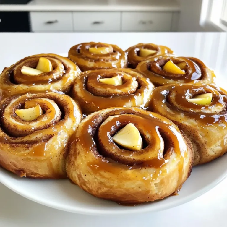 Für den Teig brauche ich: - 4 Tassen Weizenmehl - 1 Päckchen (2 ¼ TL) Trockenhefe - ½ Tasse Zucker - 1 Teelöffel Salz - 1 Tasse warme Milch (110°F / 43°C) - ⅓ Tasse ungesalzene Butter, geschmolzen - 2 große Eier Diese Zutaten bilden die Basis für den Teig. Der warme Milch hilft der Hefe, gut zu arbeiten. Die Butter macht den Teig schön weich. Für die Füllung nehme ich: - 2 Esslöffel Zimt - ½ Tasse brauner Zucker - ¼ Tasse ungesalzene Butter, weich - 2 große Äpfel, geschält und gewürfelt (idealerweise Granny Smith oder Honeycrisp) Diese Füllung bringt den süßen und würzigen Geschmack. Die Äpfel sorgen für frische und Saftigkeit. Für das Karamelltopping brauche ich: - 1 Tasse Karamellsauce (gekauft oder selbstgemacht) - ¼ Tasse gehackte Nüsse (optional, wie Pekannüsse oder Walnüsse) Das Karamelltopping gibt den letzten Schliff. Es macht die Schnecken noch köstlicher. Wenn du Nüsse magst, sind sie eine tolle Ergänzung. Um den Teig zuzubereiten, vermenge in einer großen Schüssel warme Milch, geschmolzene Butter und Eier. Rühre alles gut um. Füge dann das Mehl, die Trockenhefe, den Zucker und das Salz hinzu. Knete den Teig, bis er weich und elastisch ist. Gib den Teig in eine gefettete Schüssel. Decke ihn ab und lasse ihn an einem warmen Ort etwa eine Stunde gehen, bis er sich verdoppelt. Für die Füllung vermische in einer kleinen Schüssel den braunen Zucker mit dem Zimt. Stelle diese Mischung beiseite. In einer anderen Schüssel vermenge die weiche Butter mit den gewürfelten Äpfeln. Mische sie gut, bis die Äpfel gleichmäßig verteilt sind. Nach dem Gehen klopfe den Teig leicht nieder. Lege ihn auf eine bemehlte Arbeitsfläche und rolle ihn zu einem Rechteck aus. Der Teig sollte etwa 0,5 cm dick sein. Achte darauf, dass der Teig gleichmäßig ausgerollt ist. Verteile die weiche Butter gleichmäßig auf dem ausgerollten Teig. Streue die Zimt-Zucker-Mischung darüber. Danach verteile die Apfelmischung gleichmäßig über die gesamte Fläche des Teigs. Rolle den Teig von einer langen Kante her auf, um einen festen Schlauch zu bilden. Schneide diesen Schlauch in 12 gleich große Stücke. Setze die Schnecken in eine gefettete Auflaufform. Decke die Auflaufform mit einem sauberen Tuch ab. Lasse die Schnecken für weitere 30 Minuten gehen. Heize in dieser Zeit den Ofen auf 350°F (175°C) vor. Backe die Schnecken im vorgeheizten Ofen für 25-30 Minuten. Sie sind fertig, wenn sie goldbraun und durchgebacken sind. Achte darauf, sie nicht zu lange zu backen, damit sie saftig bleiben. Während die Schnecken backen, erwärme die Karamellsauce in einem kleinen Topf bei niedriger Hitze. Sie sollte flüssig und gut zu gießen sein. Wenn du magst, röste die gehackten Nüsse in einer trockenen Pfanne, bis sie duften. Nimm die Zimt-Schnecken aus dem Ofen, wenn sie fertig sind. Lass sie einige Minuten abkühlen. Träufle dann die warme Karamellsauce großzügig über die Schnecken. Streue nach Belieben die gerösteten Nüsse darüber. Serviere die köstlichen karamellisierten Apfel-Zimt-Schnecken warm. Sie sind ideal zum Frühstück oder als süße Nascherei. Um den besten Teig für deine Karamell-Apfel-Zimt-Schnecken zu machen, beachte diese Punkte: - Warme Milch: Verwende immer warme Milch, etwa 43°C. Sie hilft der Hefe zu arbeiten. - Hefe aktivieren: Lass die Hefe in der warmen Milch kurz ruhen. So aktivierst du die Hefe richtig. - Teig kneten: Knete den Teig gut, bis er weich und elastisch ist. Das gibt dir eine luftige Textur. - Gehen lassen: Lass den Teig an einem warmen Ort gehen. Decke ihn mit einem Tuch ab, damit er nicht austrocknet. Du kannst die Füllung nach deinem Geschmack anpassen. Hier sind einige leckere Ideen: - Andere Äpfel: Probiere verschiedene Apfelsorten wie Fuji oder Braeburn. Sie bringen unterschiedliche Süße und Geschmack. - Nüsse hinzufügen: Füge gehackte Walnüsse oder Pekannüsse in die Füllung. Das gibt einen crunchigen Biss. - Trockene Früchte: Getrocknete Cranberries oder Rosinen passen gut. Sie sorgen für zusätzliche Süße. - Gewürze: Experimentiere mit Muskatnuss oder Ingwer. Diese Gewürze geben der Füllung mehr Tiefe. Ein gutes Karamelltopping macht alles besser! Hier sind einige Tipps, um es perfekt zu machen: - Selbstgemachte Karamellsauce: Wenn du Zeit hast, mache deine eigene Karamellsauce. Das schmeckt frisch und lecker. - Erwärmen: Erhitze die Karamellsauce leicht, bevor du sie über die Schnecken gießt. So lässt sie sich besser verteilen. - Nüsse rösten: Röste die gehackten Nüsse in einer Pfanne, bis sie duften. So entfalten sie mehr Geschmack. - Gleichzeitig servieren: Träufle die Karamellsauce frisch auf die warmen Schnecken. So bleibt es lecker und klebrig. {{image_4}} Um eine vegane Version zu machen, ersetzen Sie die Eier. Ein guter Ersatz ist Apfelmus. Nehmen Sie ¼ Tasse Apfelmus für jedes Ei. Verwenden Sie auch pflanzliche Milch, wie Mandelmilch oder Sojamilch. Statt Butter nehmen Sie vegane Butter oder Kokosöl. Diese Alternativen geben den Schnecken Geschmack und Feuchtigkeit. Auch die Karamellsauce kann vegan sein. Suchen Sie nach Rezepten oder kaufen Sie fertige vegane Sauce. Für glutenfreie Schnecken nutzen Sie glutenfreies Mehl. Achten Sie darauf, eine Mischung zu wählen, die für Backwaren geeignet ist. Sie können auch Mandelmehl oder Kokosmehl verwenden, aber die Textur wird anders. Fügen Sie eventuell Xanthan hinzu, um die Konsistenz zu verbessern. Achten Sie darauf, die Hefe mit warmem Wasser zu aktivieren, um den Teig aufgehen zu lassen. Diese Alternativen sorgen für leckere Schnecken, die glutenfrei sind. Wenn Sie Reste haben, bewahren Sie die Schnecken in einem luftdichten Behälter auf. So bleiben sie frisch. Sie können die Schnecken auch einfrieren. Wickeln Sie sie einzeln in Frischhaltefolie. Bei Bedarf einfach auftauen und aufwärmen. Diese Schnecken können auch in einem Frühstücksauflauf verwendet werden. Schneiden Sie sie in Stücke und mischen Sie sie mit Eiern und Milch. So erhalten Sie ein neues, leckeres Frühstück. Karamellisierte Apfel-Zimt-Schnecken sind am besten frisch. Lagere sie in einem luftdichten Behälter. So bleiben sie weich und lecker. Bei Raumtemperatur halten sie sich bis zu drei Tage. Im Kühlschrank sind sie bis zu einer Woche haltbar. Allerdings kann die Textur beim Kühlen etwas leiden. Du kannst die Zimt-Schnecken auch einfrieren. Lass sie zuerst vollständig abkühlen. Dann lege sie in einen gefrierfesten Beutel oder Behälter. Sie halten sich bis zu drei Monate im Gefrierfach. Wenn du sie essen möchtest, lass sie über Nacht im Kühlschrank auftauen. So sind sie bereit zum Aufwärmen. Um die Schnecken wieder warm und lecker zu machen, heize den Ofen auf 350°F (175°C) vor. Lege die Schnecken auf ein Backblech und backe sie für etwa 10 bis 15 Minuten. Alternativ kannst du die Schnecken auch in der Mikrowelle aufwärmen. Stelle sie für 20 bis 30 Sekunden in die Mikrowelle. Achte darauf, sie nicht zu lange zu erhitzen, damit sie nicht trocken werden. Du kannst die Karamell-Apfel-Zimt-Schnecken in einem luftdichten Behälter bis zu fünf Tage aufbewahren. Der beste Ort ist der Kühlschrank. Wenn du sie länger aufbewahren möchtest, friere sie ein. So bleiben sie bis zu drei Monate frisch. Achte darauf, sie gut zu verpacken, damit sie keine anderen Gerüche aufnehmen. Ja, du kannst die Füllung ganz nach deinem Geschmack anpassen. Füge Nüsse, Rosinen oder andere Früchte hinzu. Statt Äpfeln kannst du Birnen oder Pfirsiche verwenden. Experimentiere mit verschiedenen Gewürzen. Muskatnuss oder Ingwer passen gut dazu. So machst du die Rolls einzigartig und spannend. Hochwertige Karamellsauce findest du in vielen Supermärkten oder online. Achte auf Marken, die natürliche Zutaten verwenden. Du kannst auch selbst Karamellsauce machen. Dazu schmilzt du Zucker in einer Pfanne, bis er goldbraun ist. Füge dann Sahne und Butter hinzu und rühre gut um. Lass die Sauce abkühlen, bevor du sie verwendest. So hast du frische Karamellsauce für deine Schnecken. Diese Anleitung führt dich durch die Herstellung von köstlichen Karamell-Apfel-Zimt-Schnecken. Ich habe die besten Zutaten für Teig, Füllung und Karamelltopping aufgelistet. Auch die Schritt-für-Schritt-Anleitung ist einfach und klar. Du lernst viele Tipps, um perfekte Schnecken zu backen. Es gibt Variationen für vegane und glutenfreie Optionen. Die Lagerinformationen helfen dir, deine Schnecken frisch zu halten. Experimentiere mit den Füllungen! So wird jedes Backen ein Erfolg. Genuss ist garantiert.