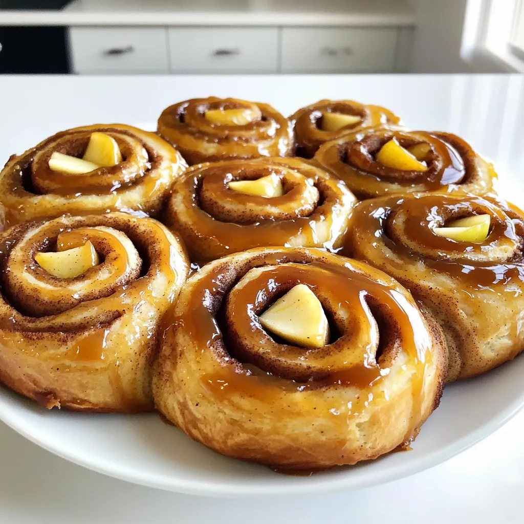Für den Teig brauche ich: - 4 Tassen Weizenmehl - 1 Päckchen (2 ¼ TL) Trockenhefe - ½ Tasse Zucker - 1 Teelöffel Salz - 1 Tasse warme Milch (110°F / 43°C) - ⅓ Tasse ungesalzene Butter, geschmolzen - 2 große Eier Diese Zutaten bilden die Basis für den Teig. Der warme Milch hilft der Hefe, gut zu arbeiten. Die Butter macht den Teig schön weich. Für die Füllung nehme ich: - 2 Esslöffel Zimt - ½ Tasse brauner Zucker - ¼ Tasse ungesalzene Butter, weich - 2 große Äpfel, geschält und gewürfelt (idealerweise Granny Smith oder Honeycrisp) Diese Füllung bringt den süßen und würzigen Geschmack. Die Äpfel sorgen für frische und Saftigkeit. Für das Karamelltopping brauche ich: - 1 Tasse Karamellsauce (gekauft oder selbstgemacht) - ¼ Tasse gehackte Nüsse (optional, wie Pekannüsse oder Walnüsse) Das Karamelltopping gibt den letzten Schliff. Es macht die Schnecken noch köstlicher. Wenn du Nüsse magst, sind sie eine tolle Ergänzung. Um den Teig zuzubereiten, vermenge in einer großen Schüssel warme Milch, geschmolzene Butter und Eier. Rühre alles gut um. Füge dann das Mehl, die Trockenhefe, den Zucker und das Salz hinzu. Knete den Teig, bis er weich und elastisch ist. Gib den Teig in eine gefettete Schüssel. Decke ihn ab und lasse ihn an einem warmen Ort etwa eine Stunde gehen, bis er sich verdoppelt. Für die Füllung vermische in einer kleinen Schüssel den braunen Zucker mit dem Zimt. Stelle diese Mischung beiseite. In einer anderen Schüssel vermenge die weiche Butter mit den gewürfelten Äpfeln. Mische sie gut, bis die Äpfel gleichmäßig verteilt sind. Nach dem Gehen klopfe den Teig leicht nieder. Lege ihn auf eine bemehlte Arbeitsfläche und rolle ihn zu einem Rechteck aus. Der Teig sollte etwa 0,5 cm dick sein. Achte darauf, dass der Teig gleichmäßig ausgerollt ist. Verteile die weiche Butter gleichmäßig auf dem ausgerollten Teig. Streue die Zimt-Zucker-Mischung darüber. Danach verteile die Apfelmischung gleichmäßig über die gesamte Fläche des Teigs. Rolle den Teig von einer langen Kante her auf, um einen festen Schlauch zu bilden. Schneide diesen Schlauch in 12 gleich große Stücke. Setze die Schnecken in eine gefettete Auflaufform. Decke die Auflaufform mit einem sauberen Tuch ab. Lasse die Schnecken für weitere 30 Minuten gehen. Heize in dieser Zeit den Ofen auf 350°F (175°C) vor. Backe die Schnecken im vorgeheizten Ofen für 25-30 Minuten. Sie sind fertig, wenn sie goldbraun und durchgebacken sind. Achte darauf, sie nicht zu lange zu backen, damit sie saftig bleiben. Während die Schnecken backen, erwärme die Karamellsauce in einem kleinen Topf bei niedriger Hitze. Sie sollte flüssig und gut zu gießen sein. Wenn du magst, röste die gehackten Nüsse in einer trockenen Pfanne, bis sie duften. Nimm die Zimt-Schnecken aus dem Ofen, wenn sie fertig sind. Lass sie einige Minuten abkühlen. Träufle dann die warme Karamellsauce großzügig über die Schnecken. Streue nach Belieben die gerösteten Nüsse darüber. Serviere die köstlichen karamellisierten Apfel-Zimt-Schnecken warm. Sie sind ideal zum Frühstück oder als süße Nascherei. Um den besten Teig für deine Karamell-Apfel-Zimt-Schnecken zu machen, beachte diese Punkte: - Warme Milch: Verwende immer warme Milch, etwa 43°C. Sie hilft der Hefe zu arbeiten. - Hefe aktivieren: Lass die Hefe in der warmen Milch kurz ruhen. So aktivierst du die Hefe richtig. - Teig kneten: Knete den Teig gut, bis er weich und elastisch ist. Das gibt dir eine luftige Textur. - Gehen lassen: Lass den Teig an einem warmen Ort gehen. Decke ihn mit einem Tuch ab, damit er nicht austrocknet. Du kannst die Füllung nach deinem Geschmack anpassen. Hier sind einige leckere Ideen: - Andere Äpfel: Probiere verschiedene Apfelsorten wie Fuji oder Braeburn. Sie bringen unterschiedliche Süße und Geschmack. - Nüsse hinzufügen: Füge gehackte Walnüsse oder Pekannüsse in die Füllung. Das gibt einen crunchigen Biss. - Trockene Früchte: Getrocknete Cranberries oder Rosinen passen gut. Sie sorgen für zusätzliche Süße. - Gewürze: Experimentiere mit Muskatnuss oder Ingwer. Diese Gewürze geben der Füllung mehr Tiefe. Ein gutes Karamelltopping macht alles besser! Hier sind einige Tipps, um es perfekt zu machen: - Selbstgemachte Karamellsauce: Wenn du Zeit hast, mache deine eigene Karamellsauce. Das schmeckt frisch und lecker. - Erwärmen: Erhitze die Karamellsauce leicht, bevor du sie über die Schnecken gießt. So lässt sie sich besser verteilen. - Nüsse rösten: Röste die gehackten Nüsse in einer Pfanne, bis sie duften. So entfalten sie mehr Geschmack. - Gleichzeitig servieren: Träufle die Karamellsauce frisch auf die warmen Schnecken. So bleibt es lecker und klebrig. {{image_4}} Um eine vegane Version zu machen, ersetzen Sie die Eier. Ein guter Ersatz ist Apfelmus. Nehmen Sie ¼ Tasse Apfelmus für jedes Ei. Verwenden Sie auch pflanzliche Milch, wie Mandelmilch oder Sojamilch. Statt Butter nehmen Sie vegane Butter oder Kokosöl. Diese Alternativen geben den Schnecken Geschmack und Feuchtigkeit. Auch die Karamellsauce kann vegan sein. Suchen Sie nach Rezepten oder kaufen Sie fertige vegane Sauce. Für glutenfreie Schnecken nutzen Sie glutenfreies Mehl. Achten Sie darauf, eine Mischung zu wählen, die für Backwaren geeignet ist. Sie können auch Mandelmehl oder Kokosmehl verwenden, aber die Textur wird anders. Fügen Sie eventuell Xanthan hinzu, um die Konsistenz zu verbessern. Achten Sie darauf, die Hefe mit warmem Wasser zu aktivieren, um den Teig aufgehen zu lassen. Diese Alternativen sorgen für leckere Schnecken, die glutenfrei sind. Wenn Sie Reste haben, bewahren Sie die Schnecken in einem luftdichten Behälter auf. So bleiben sie frisch. Sie können die Schnecken auch einfrieren. Wickeln Sie sie einzeln in Frischhaltefolie. Bei Bedarf einfach auftauen und aufwärmen. Diese Schnecken können auch in einem Frühstücksauflauf verwendet werden. Schneiden Sie sie in Stücke und mischen Sie sie mit Eiern und Milch. So erhalten Sie ein neues, leckeres Frühstück. Karamellisierte Apfel-Zimt-Schnecken sind am besten frisch. Lagere sie in einem luftdichten Behälter. So bleiben sie weich und lecker. Bei Raumtemperatur halten sie sich bis zu drei Tage. Im Kühlschrank sind sie bis zu einer Woche haltbar. Allerdings kann die Textur beim Kühlen etwas leiden. Du kannst die Zimt-Schnecken auch einfrieren. Lass sie zuerst vollständig abkühlen. Dann lege sie in einen gefrierfesten Beutel oder Behälter. Sie halten sich bis zu drei Monate im Gefrierfach. Wenn du sie essen möchtest, lass sie über Nacht im Kühlschrank auftauen. So sind sie bereit zum Aufwärmen. Um die Schnecken wieder warm und lecker zu machen, heize den Ofen auf 350°F (175°C) vor. Lege die Schnecken auf ein Backblech und backe sie für etwa 10 bis 15 Minuten. Alternativ kannst du die Schnecken auch in der Mikrowelle aufwärmen. Stelle sie für 20 bis 30 Sekunden in die Mikrowelle. Achte darauf, sie nicht zu lange zu erhitzen, damit sie nicht trocken werden. Du kannst die Karamell-Apfel-Zimt-Schnecken in einem luftdichten Behälter bis zu fünf Tage aufbewahren. Der beste Ort ist der Kühlschrank. Wenn du sie länger aufbewahren möchtest, friere sie ein. So bleiben sie bis zu drei Monate frisch. Achte darauf, sie gut zu verpacken, damit sie keine anderen Gerüche aufnehmen. Ja, du kannst die Füllung ganz nach deinem Geschmack anpassen. Füge Nüsse, Rosinen oder andere Früchte hinzu. Statt Äpfeln kannst du Birnen oder Pfirsiche verwenden. Experimentiere mit verschiedenen Gewürzen. Muskatnuss oder Ingwer passen gut dazu. So machst du die Rolls einzigartig und spannend. Hochwertige Karamellsauce findest du in vielen Supermärkten oder online. Achte auf Marken, die natürliche Zutaten verwenden. Du kannst auch selbst Karamellsauce machen. Dazu schmilzt du Zucker in einer Pfanne, bis er goldbraun ist. Füge dann Sahne und Butter hinzu und rühre gut um. Lass die Sauce abkühlen, bevor du sie verwendest. So hast du frische Karamellsauce für deine Schnecken. Diese Anleitung führt dich durch die Herstellung von köstlichen Karamell-Apfel-Zimt-Schnecken. Ich habe die besten Zutaten für Teig, Füllung und Karamelltopping aufgelistet. Auch die Schritt-für-Schritt-Anleitung ist einfach und klar. Du lernst viele Tipps, um perfekte Schnecken zu backen. Es gibt Variationen für vegane und glutenfreie Optionen. Die Lagerinformationen helfen dir, deine Schnecken frisch zu halten. Experimentiere mit den Füllungen! So wird jedes Backen ein Erfolg. Genuss ist garantiert.