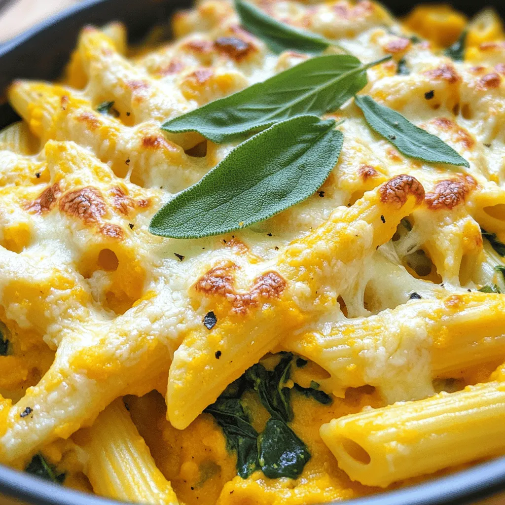 - 340 g Penne-Nudeln - 240 ml Kürbispüree (aus der Dose oder selbstgemacht) - 250 g Ricotta-Käse - 50 g geriebener Parmesan-Käse - 400 g geriebener Mozzarella-Käse Für den Kürbis Salbei Nudelauflauf sind diese Zutaten wichtig. Die Penne-Nudeln geben der Speise einen tollen Biss. Das Kürbispüree sorgt für eine süße und cremige Basis. Ricotta-Käse bringt eine leichte Frische. Parmesan-Käse gibt Tiefe und Geschmack. Mozzarella-Käse macht den Auflauf schön cremig und zieht beim Servieren. - 2 Tassen frischer Spinat, grob gehackt - 2 Esslöffel frischer Salbei, fein gehackt - 2 Knoblauchzehen, fein gehackt Frische Zutaten machen den Auflauf lebendig. Der Spinat bringt Farbe und Nährstoffe. Salbei verleiht ein kräftiges Aroma, das perfekt zum Kürbis passt. Knoblauch gibt dem Gericht eine angenehme Würze. Diese Zutaten sind einfach zu finden und machen einen großen Unterschied. - 1/2 Teelöffel Muskatnuss - Salz und Pfeffer nach Geschmack - 2 Esslöffel Olivenöl - 60 ml Gemüsebrühe (oder mehr für eine cremigere Konsistenz) Gewürze geben dem Gericht den letzten Schliff. Muskatnuss bringt Wärme und Tiefe. Salz und Pfeffer heben die Aromen hervor. Olivenöl sorgt für eine reichhaltige Textur. Gemüsebrühe macht den Auflauf schön saftig. Diese einfachen Zutaten sind der Schlüssel zu einem leckeren Ergebnis. Heize deinen Ofen auf 175 °C vor. Dies sorgt für eine gleichmäßige Hitze. Fette dann eine Auflaufform leicht ein. Eine Form von etwa 23x33 cm funktioniert gut. Koche die Penne-Nudeln laut Packungsanweisung. Achte darauf, sie al dente zu kochen. Das gibt der Pasta einen festen Biss. Gieße die Nudeln ab und stelle sie beiseite. Sie warten auf ihren großen Auftritt. Erhitze das Olivenöl in einer großen Pfanne. Füge den gehackten Knoblauch hinzu und brate ihn für etwa eine Minute. Der Duft wird dir das Wasser im Mund zusammenlaufen lassen. Jetzt kommt der Spinat und der frische Salbei dazu. Koche alles für 3-4 Minuten, bis der Spinat weich wird. In einer großen Schüssel vermenge das Kürbispüree, den Ricotta und den Parmesan. Gib die Muskatnuss sowie Salz und Pfeffer hinzu. Rühre alles gut um, bis die Mischung glatt ist. Jetzt füge die gekochten Nudeln und die Spinatmischung dazu. Rühre die Gemüsebrühe ein, um eine cremige Konsistenz zu erreichen. Gib die Nudel-Mischung in die vorbereitete Auflaufform. Verteile den geriebenen Mozzarella gleichmäßig darauf. Decke die Form mit Aluminiumfolie ab. Backe das Ganze für 25 Minuten. Danach nimm die Folie ab und backe weitere 10-15 Minuten, bis der Käse goldbraun ist. Lass den Auflauf etwas abkühlen, bevor du ihn servierst. * Verwendung von anderen Käsesorten Du kannst verschiedene Käsesorten nutzen. Ziegenkäse gibt einen tollen Geschmack. Feta bringt eine salzige Note. Schafskäse macht das Gericht besonders. * Austausch von Spinat durch anderes Gemüse Spinat ist lecker, aber nicht die einzige Wahl. Du kannst Brokkoli oder Zucchini verwenden. Auch Pilze passen gut in den Auflauf. * Hinweise zur Anpassung der Gemüsebrühe Für eine cremigere Textur, füge mehr Gemüsebrühe hinzu. Beginne mit 60 ml und steigere nach Bedarf. Achte darauf, die Mischung gut zu rühren. * Tipps zur Vermeidung von trockenem Auflauf Achte darauf, die Nudeln nicht zu lange zu kochen. Al dente ist ideal. Ein wenig extra Kürbispüree hilft auch, den Auflauf feucht zu halten. * Garnieren mit frischen Kräutern Frische Kräuter wie Basilikum oder zusätzlich Salbei machen den Auflauf schön. Sie bringen Farbe und Geschmack. * Beilagen, die gut dazu passen Salat ist eine gute Beilage. Ein einfacher grüner Salat passt perfekt. Auch knuspriges Brot schmeckt toll dazu. {{image_4}} - Empfohlene Dauer: Sie können den Auflauf bis zu 3 Tage im Kühlschrank aufbewahren. Achten Sie darauf, ihn in einem luftdichten Behälter zu lagern. So bleibt er frisch und lecker. - Behälterwahl: Verwenden Sie Glas- oder Kunststoffbehälter mit einem festen Deckel. Dies hilft, den Geschmack und die Feuchtigkeit zu bewahren. - Methoden zum Aufwärmen: Der beste Weg, um den Auflauf aufzuwärmen, ist im Ofen. Stellen Sie ihn bei 180 °C für etwa 20 Minuten in den Ofen. Sie können auch die Mikrowelle verwenden, aber die Textur wird weniger gut. Erwärmen Sie ihn dort in kurzen Intervallen. - Tipps für beste Ergebnisse: Decken Sie den Auflauf mit Aluminiumfolie ab, um ein Austrocknen zu verhindern. Überprüfen Sie die Temperatur, bevor Sie ihn servieren. - Hinweise zum Einfrieren und Auftauen: Sie können den Auflauf bis zu 2 Monate einfrieren. Lassen Sie ihn zuerst abkühlen, bevor Sie ihn in einem gefrierfesten Behälter lagern. Zum Auftauen, stellen Sie ihn einfach über Nacht in den Kühlschrank. - Tipps zur Vermeidung von Texturverlust: Um die beste Textur zu erhalten, fügen Sie etwas Gemüsebrühe hinzu, wenn Sie ihn aufwärmen. So bleibt der Auflauf cremig und schmackhaft. Eine Portion des Kürbis Salbei Nudelauflaufs hat etwa 400 Kalorien. Diese Zahl kann variieren, je nach den Zutaten. Hier sind die Makronährstoffe pro Portion: - Proteine: 20 g - Kohlenhydrate: 50 g - Fette: 15 g Kürbis ist reich an Vitaminen und Mineralien. Er enthält viel Vitamin A, das gut für die Augen ist. Kürbis hat auch Antioxidantien, die das Immunsystem stärken. Spinat ist ein weiteres tolles Gemüse in diesem Auflauf. Er ist voll von Eisen und Vitaminen wie K und C. Spinat fördert die Gesundheit der Knochen und hilft bei der Blutbildung. Salbei hat viele Vorteile. Die Kräuter sind gut für die Verdauung und können Entzündungen verringern. Salbei hat auch einen tollen Geschmack, der den Auflauf lebendig macht. Für glutenfreie Diäten können Sie glutenfreie Penne-Nudeln verwenden. Diese Nudeln haben oft einen ähnlichen Geschmack und eine ähnliche Textur. Für vegetarische oder vegane Anpassungen kann Ricotta-Käse durch eine pflanzliche Alternative ersetzt werden. Auch die Käsearten können durch vegane Sorten ersetzt werden. So bleibt der Auflauf lecker und passt zu vielen Diäten. Ja, du kannst frischen Kürbis verwenden. Er hat einen tollen Geschmack. Aber er braucht mehr Zeit. Du musst ihn zuerst schälen und würfeln. Dann koche ihn bis er weich ist. Püriere ihn danach. Das macht mehr Arbeit, aber der Geschmack ist frisch. Frischer Kürbis hat mehr Textur. Das kann das Gericht dicker machen. Manchmal kann das Auflauf schwerer sein, aber das ist kein Problem. Die Zubereitungszeit beträgt etwa 15 Minuten. Du musst die Zutaten schneiden und mischen. Das Kochen der Nudeln dauert etwa 10 Minuten. Das Backen im Ofen dauert 35 Minuten. Insgesamt bist du in etwa 50 Minuten fertig. Es ist einfach und schnell. So kannst du den Auflauf auch unter der Woche machen. Ja, du kannst die Reste einfrieren. Sie bleiben gut bis zu drei Monate. Lagere sie in einem luftdichten Behälter. Lass den Auflauf erst abkühlen, bevor du ihn einfrierst. Zum Aufwärmen, tau ihn im Kühlschrank auf. Danach kannst du ihn im Ofen oder in der Mikrowelle erhitzen. So schmeckt er fast wie frisch gemacht. Zu diesem Auflauf passen viele Beilagen. Ein frischer grüner Salat ist eine gute Wahl. Du kannst auch knuspriges Brot servieren. Das ergänzt die weiche Textur des Auflaufs. Ein leichter Weißwein passt ebenfalls gut dazu. Probiere auch etwas Olivenöl oder Balsamico-Dressing. Das bringt frische Aromen und macht das Essen lecker. Der Kürbis-Salbei-Nudelauflauf bietet viele leckere Zutaten wie Nudeln, Käse und frisches Gemüse. Wir haben die Schritte zur Zubereitung einfach gehalten. Den Ofen vorheizen, Nudeln kochen, Knoblauch anbraten und alles mischen. Tipps helfen dir, die perfekte Konsistenz zu erreichen. Für die Lagerung haben wir auch einige Optionen. Insgesamt ist dieser Auflauf nicht nur lecker, sondern auch gesund. Experimentiere mit verschiedenen Zutaten und genieße jedes Mal eine neue Variante. Probiere es aus und finde deinen Favoriten!