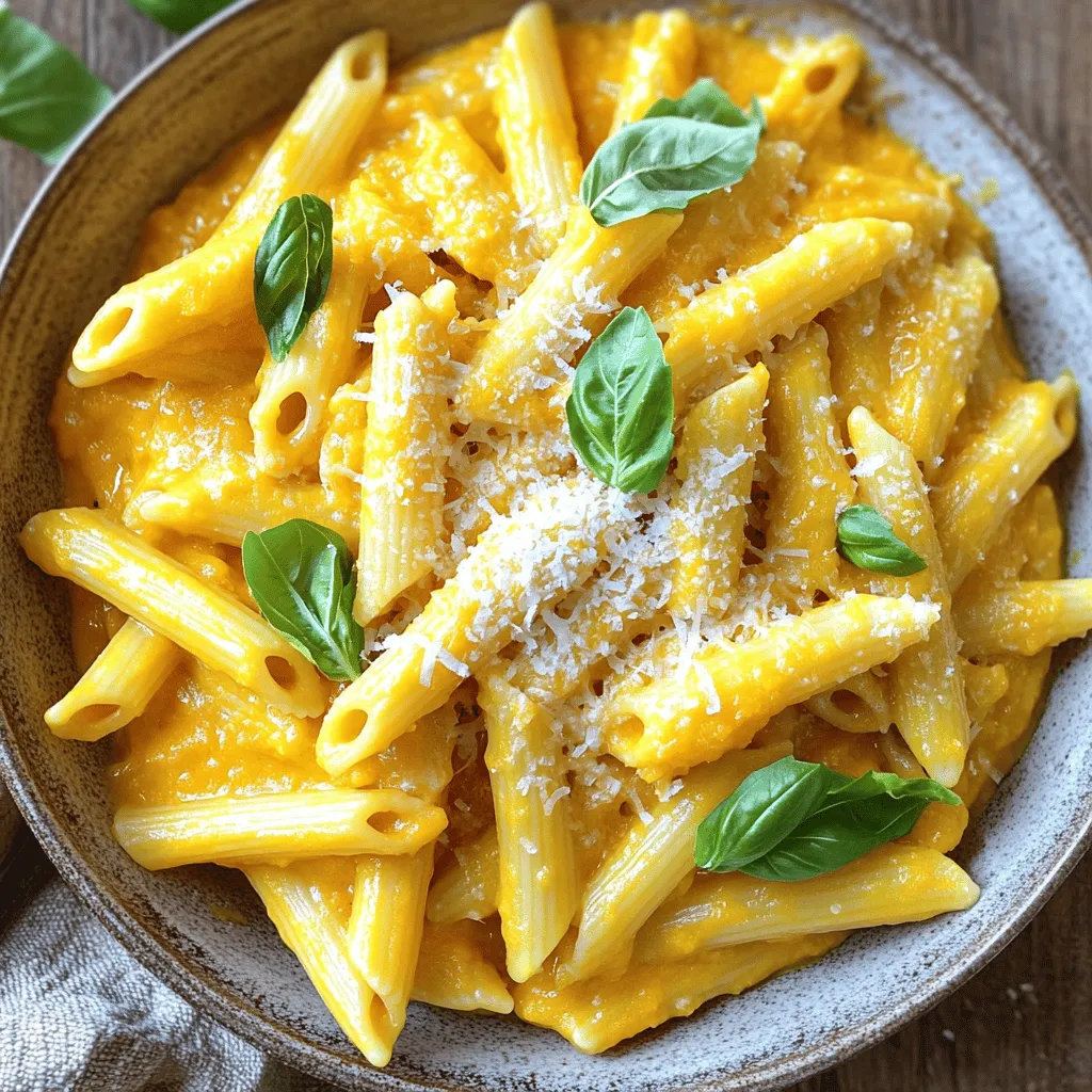 Um die cremige Butternut-Kürbis-Pasta-Sauce zu machen, brauchst du folgende Zutaten: - 2 Tassen Butternut-Kürbis, geschält und gewürfelt - 1 mittelgroße Zwiebel, gewürfelt - 3 Knoblauchzehen, fein gehackt - 1 Tasse Gemüsebrühe - 1 Tasse Kokosmilch (oder Schlagsahne) - 1 Teelöffel gemahlene Muskatnuss - 1 Teelöffel getrockneter Thymian - Salz und Pfeffer nach Geschmack - 340 g Pasta (Penne oder Fusilli) - Geriebener Parmesan zum Garnieren (optional) - Frische Basilikumblätter zum Garnieren Wenn du keine Kokosmilch magst, kannst du Schlagsahne verwenden. Das gibt der Sauce eine reichhaltige Note. Für eine vegane Option bleib bei Kokosmilch. Du kannst auch andere Kräuter wie Oregano oder Rosmarin verwenden, wenn du etwas anderes ausprobieren möchtest. Für glutenfreie Pasta, suche nach Linsen- oder Reisnudeln. Zuerst schäle und würfle den Butternut-Kürbis. Achte darauf, die Stücke gleichmäßig zu schneiden. So garen sie gleichmäßig. Würfle die Zwiebel und hacke den Knoblauch fein. Diese beiden Zutaten geben der Sauce ihren tollen Geschmack. Halte alles bereit, um schnell zu arbeiten, wenn du mit dem Kochen beginnst. Beginne mit einem großen Topf. Erhitze einen Schuss Olivenöl bei mittlerer Hitze. Füge die gewürfelte Zwiebel hinzu. Dünste die Zwiebel für etwa fünf Minuten. Sie sollte glasig und weich sein. Dann gib den fein gehackten Knoblauch dazu. Brate ihn für eine Minute an. Der Knoblauch wird dann aromatisch und duftet gut. Jetzt kommt der Butternut-Kürbis. Füge die gewürfelten Stücke in den Topf. Gieße die Gemüsebrühe dazu. Streue die gemahlene Muskatnuss und den getrockneten Thymian hinein. Würze mit Salz und Pfeffer nach Geschmack. Lass alles aufkochen. Reduziere dann die Hitze auf niedrig. Decke den Topf ab und lasse die Mischung für etwa 15 Minuten köcheln. Der Kürbis sollte weich werden. Sobald der Kürbis weich ist, nimm einen Pürierstab. Püriere die Mischung, bis sie ganz glatt ist. Alternativ kannst du auch einen Standmixer verwenden. Sei dabei vorsichtig, wenn du in Portionen pürierst. Jetzt rühre die Kokosmilch oder Schlagsahne in die pürierte Mischung ein. Gib die Sauce zurück in den Topf und stelle die Hitze ein, um sie warm zu halten. Um die Sauce cremig zu machen, püriere die Mischung gut. Achte darauf, dass der Butternut-Kürbis weich genug ist. Wenn die Sauce zu dick ist, füge etwas Nudelwasser hinzu. Das Wasser hat Stärke und hilft, die Sauce zu binden. Das Ergebnis wird eine glatte und leckere Sauce sein, die gut an der Pasta haftet. Knoblauch kann schnell anbrennen. Brate ihn nur kurz an, etwa eine Minute. Füge ihn erst nach der Zwiebel hinzu. Das gibt dem Knoblauch genug Zeit, um sein Aroma zu entfalten, ohne zu verbrennen. Wenn der Knoblauch anfängt, braun zu werden, reduziere die Hitze sofort. So bleibt der Geschmack frisch und lecker. Du kannst die Gewürze ganz nach deinem Geschmack anpassen. Wenn du es schärfer magst, füge etwas Cayennepfeffer hinzu. Für mehr Frische kannst du Zitronensaft oder frischen Ingwer verwenden. Experimentiere mit anderen Kräutern wie Oregano oder Rosmarin. So wird die Sauce immer wieder neu und spannend. {{image_4}} Für eine vegane Version der Butternut-Kürbis-Sauce tausche die Kokosmilch gegen eine pflanzliche Sahne. Du kannst auch Nussmilch verwenden. Die Brühe sollte ebenfalls vegan sein. Achte darauf, keine tierischen Produkte wie Parmesan zu verwenden. Stattdessen kannst du Nährhefe für einen käsigen Geschmack hinzufügen. Du kannst verschiedene Pastasorten verwenden. Vollkornnudeln sind eine gesunde Wahl. Glutenfreie Pasta passt gut, wenn du auf Gluten achtest. Auch Zucchini-Nudeln oder Spaghetti aus Linsen bieten tolle Alternativen. Diese Optionen machen das Gericht leicht und gesund. Um die Sauce interessanter zu gestalten, füge mehr Gewürze hinzu. Eine Prise Cayennepfeffer bringt einen kleinen Kick. Geröstete Pinienkerne geben einen tollen Crunch. Auch Spinat oder Grünkohl können für zusätzliche Nährstoffe und Farbe sorgen. Experimentiere mit frischen Kräutern wie Rosmarin oder Petersilie für mehr Frische. Um die Butternut-Kürbis-Sauce frisch zu halten, lasse sie zuerst abkühlen. Danach fülle die Sauce in einen luftdichten Behälter. So bleibt der Geschmack erhalten. Stelle den Behälter in den Kühlschrank. Die Sauce hält sich dort bis zu fünf Tage. Achte darauf, dass der Behälter gut verschlossen ist, um Gerüche zu vermeiden. Wenn du mehr Sauce gemacht hast, kannst du sie einfrieren. Fülle die abgekühlte Sauce in einen gefrierfesten Behälter oder einen Gefrierbeutel. Achte darauf, etwas Platz zu lassen, da die Sauce beim Einfrieren ausdehnt. Die Sauce bleibt bis zu drei Monate im Gefrierfach. Zum Aufwärmen lasse die Sauce im Kühlschrank auftauen. Erhitze sie dann in einem Topf bei niedriger Hitze. Rühre oft um, damit sie gleichmäßig warm wird. Die Reste der Butternut-Kürbis-Pasta halten sich ebenfalls gut. Bewahre die Reste in einem luftdichten Behälter im Kühlschrank auf. Sie bleiben bis zu drei Tage frisch. Du kannst die Reste auch aufwärmen, genau wie die Sauce. Füge eventuell etwas Wasser oder Brühe hinzu, um die Sauce cremig zu halten. So schmeckt das Gericht auch nach ein paar Tagen noch lecker! Ja, du kannst andere Kürbissorten verwenden. Hokkaido oder Muskatkürbis sind gute Alternativen. Diese Sorten haben ebenfalls einen süßen Geschmack und eine cremige Textur. Achte darauf, die Kürbisse gut zu schälen und in kleine Stücke zu schneiden, damit sie gleichmäßig garen. Du kannst die Sauce bis zu drei Tage im Voraus zubereiten. Lagere sie in einem luftdichten Behälter im Kühlschrank. Wenn du sie aufwärmst, füge etwas Gemüsebrühe hinzu, um die Konsistenz zu verbessern. So bleibt die Sauce cremig und lecker. Ja, diese Sauce kann glutenfrei sein. Verwende einfach glutenfreie Pasta. Die anderen Zutaten sind von Natur aus glutenfrei. Achte darauf, die Etiketten zu prüfen, um sicherzugehen, dass keine versteckten Glutenquellen vorhanden sind. In diesem Artikel haben wir alles zu den Zutaten, der Zubereitung und den Variationen der Sauce besprochen. Wir haben Tipps gegeben, wie du die perfekte Konsistenz erreichst und verbrannten Knoblauch vermeidest. Denke daran, dass es viele Anpassungen gibt, um den Geschmack nach deinem Wunsch zu ändern. Die richtige Aufbewahrung sorgt dafür, dass deine Sauce länger frisch bleibt. Nutze die FAQs, um weitere Fragen zu klären. Jetzt weißt du, wie du eine leckere Sauce zubereitest und anpasst. Viel Spaß beim Kochen!