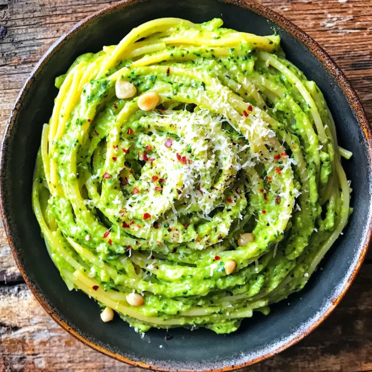 - 225 g Pasta nach Wahl (Spaghetti, Fettuccine oder Penne) - 2 reife Avocados, geschält und entkernt - 2 Tassen frische Spinatblätter - 1 Knoblauchzehe, fein gehackt - 1 Esslöffel Olivenöl - 2 Esslöffel Zitronensaft - 60 ml Gemüsebrühe (nach Wunsch für Cremigkeit anpassen) - Salz und Pfeffer nach Geschmack - Chiliflocken (optional, für eine scharfe Note) - Geriebener Parmesan oder Nährhefe (zum Servieren) Für vier Portionen brauchst du 225 Gramm Pasta. Die Menge an Avocado ist wichtig, um die Sauce richtig cremig zu machen. Zwei reife Avocados sind perfekt. Die Spinatblätter geben der Pasta eine frische Note. Eine Knoblauchzehe sorgt für Geschmack, während ein Esslöffel Olivenöl die Sauce geschmeidig macht. Zitronensaft bringt eine spritzige Frische. Die Gemüsebrühe passt du an, je nachdem, wie cremig du die Sauce magst. Salz und Pfeffer sind wichtig, um die Aromen zu heben. Chiliflocken bringen eine leichte Schärfe, wenn du es magst. Zum Servieren ist geriebener Parmesan oder Nährhefe eine tolle Ergänzung. Du kannst jede Pasta verwenden, die du magst. Spaghetti sind klassisch und beliebt. Fettuccine bringt eine tolle Textur, während Penne die Sauce gut hält. Du kannst auch glutenfreie Pasta wählen, wenn du das möchtest. Es gibt viele Alternativen. Variationen können Spinat mit anderen grünen Blättern wie Rucola oder Grünkohl kombinieren. Füge auch andere Gemüse hinzu, wie Erbsen oder Brokkoli, um mehr Geschmack und Nährstoffe zu erhalten. So bleibt das Gericht spannend und lecker. Zuerst bringst du einen großen Topf mit leicht gesalzenem Wasser zum Kochen. Wähle deine Lieblingspasta: Spaghetti, Fettuccine oder Penne. Koche die Pasta nach den Anweisungen auf der Verpackung bis sie al dente ist. Bevor du die Pasta abgießt, ist es wichtig, etwa 120 ml Nudelwasser zu reservieren. Das Nudelwasser hilft später, die Sauce cremiger zu machen. Gieße die Pasta dann ab und stelle sie beiseite. Für die Sauce nimmst du zwei reife Avocados. Halbiere sie, entferne den Kern und schäle sie. Gib die Avocados zusammen mit zwei Tassen frischen Spinatblättern, einer fein gehackten Knoblauchzehe, einem Esslöffel Olivenöl und zwei Esslöffeln Zitronensaft in einen Mixer. Füge 60 ml Gemüsebrühe hinzu, um die Sauce glatt zu machen. Mixe alles gut, bis die Mischung schön cremig ist. Wenn du eine dickere Sauce möchtest, kannst du mehr von dem reservierten Nudelwasser hinzufügen. Jetzt kommt der spannende Teil! Gib die abgetropfte Pasta zurück in den Topf. Gieße die cremige Avocado-Sauce über die Pasta. Vermenge alles vorsichtig, damit die Pasta gleichmäßig mit der Sauce überzogen wird. Wenn die Sauce zu dick ist, füge mehr reserviertes Nudelwasser hinzu, bis du die gewünschte Konsistenz erreichst. Schmecke die Pasta mit Salz und Pfeffer ab. Wenn du es scharf magst, füge etwas Chiliflocken hinzu. Rühre alles gut um, um die Aromen zu vereinen. Um die beste Cremigkeit zu erreichen, wähle reife Avocados. Sie sollten weich, aber nicht matschig sein. Mixe die Avocados mit frischem Spinat und etwas Gemüsebrühe. Füge nach und nach das reservierte Nudelwasser hinzu. So kannst du die Konsistenz anpassen. Wenn du mehr Cremigkeit möchtest, nutze mehr Wasser. Auch die Zugabe von Olivenöl hilft, die Sauce geschmeidig zu machen. Frischer Spinat macht deine Pasta lebendig. Wasche die Blätter gut, um Schmutz zu entfernen. Du kannst die Blätter auch leicht anbraten, um ihren Geschmack zu intensivieren. Wenn du sie kochst, gib sie einfach in den Topf, wenn die Pasta fast fertig ist. So bleiben die Nährstoffe erhalten und der Geschmack wird frisch. Spiele mit den Gewürzen, um den Geschmack zu ändern. Füge mehr Knoblauch für einen stärkeren Geschmack hinzu. Chiliflocken bringen eine scharfe Note. Du kannst auch frische Kräuter wie Basilikum oder Petersilie verwenden. Experimentiere mit Zitrone und Pfeffer für mehr Frische. Die Variationen sind endlos, also finde deinen perfekten Geschmack! {{image_4}} Wenn du eine vegane Version dieser Pasta machen möchtest, ersetze den Parmesan. Nährhefe gibt einen tollen, käsigen Geschmack. Du kannst auch eine Mischung aus Nüssen und Hefeflocken verwenden. Das gibt dir auch gesunde Fette und einen tollen Crunch. Um die Pasta proteinreicher zu machen, füge Kichererbsen oder Linsen hinzu. Diese Hülsenfrüchte passen gut zu den Aromen der Sauce. Du kannst auch gebratene Tofu-Würfel oder Tempeh verwenden. Diese Optionen sind lecker und machen deine Mahlzeit noch nahrhafter. Nutze die Vorteile von frischem, saisonalem Gemüse. Im Frühling sind Spargel und Erbsen perfekt. Im Sommer kannst du Zucchini oder Paprika hinzufügen. Im Herbst passen Kürbis oder Süßkartoffeln gut. Dieses Gemüse bringt Farbe und Geschmack in dein Gericht. Es macht die Pasta nicht nur lecker, sondern auch gesund und bunt. Um Reste der cremigen Avocado-Spinat-Pasta aufzubewahren, gebe sie in einen luftdichten Behälter. Achte darauf, dass die Pasta vollständig abgekühlt ist, bevor du sie hineinlegst. So bleibt die Frische länger erhalten. Du kannst die Reste bis zu drei Tage im Kühlschrank lagern. Wenn du die Pasta länger aufbewahren willst, friere sie ein. Teile die Pasta in Portionen und verwende gefriergeeignete Behälter oder Beutel. So hast du schnell eine leckere Mahlzeit zur Hand. Die beste Methode zur Wiedererwärmung ist die Mikrowelle. Gib die Pasta in eine Schüssel und füge einen Spritzer Wasser hinzu. Decke die Schüssel ab und erhitze sie in kurzen Intervallen von 30 Sekunden. Rühre die Pasta zwischendurch um, bis sie gleichmäßig heiß ist. Du kannst auch die Pfanne verwenden. Erhitze die Pasta bei mittlerer Hitze und füge etwas Wasser oder Gemüsebrühe hinzu. So bleibt die Sauce schön cremig. Die cremige Avocado-Spinat-Pasta hält sich im Kühlschrank bis zu drei Tage. Aber frisch zubereitet schmeckt sie am besten. Wenn du die Pasta einfrierst, bleibt sie bis zu drei Monate haltbar. Bei der Lagerung ist es wichtig, die Pasta in einem gut verschlossenen Behälter aufzubewahren. So vermeidest du, dass sie austrocknet oder Gerüche annimmt. Um die Sauce cremiger zu machen, füge mehr Gemüsebrühe hinzu. Du kannst auch das reservierte Nudelwasser verwenden. Dieses Wasser enthält Stärke und macht die Sauce reichhaltiger. Mixe alles gut, bis die Mischung schön glatt ist. Du kannst auch einen Schuss Kokosnussmilch oder einen Löffel Cashewcreme probieren, um eine besonders cremige Textur zu erreichen. Ja, du kannst andere Gemüse verwenden. Brokkoli, Zucchini oder Erbsen sind tolle Optionen. Diese Gemüsesorten bringen Farbe und zusätzliche Nährstoffe. Du kannst sie einfach blanchieren oder dünsten, bevor du sie zur Pasta hinzufügst. Das sorgt für mehr Geschmack und Textur in deinem Gericht. Zu dieser Pasta passen viele Beilagen gut. Ein frischer grüner Salat bringt eine schöne Frische. Knuspriges Brot ist auch eine tolle Wahl, um die Sauce aufzutunken. Für eine extra Portion Protein kannst du gegrilltes Hähnchen oder Garnelen servieren. Diese Beilagen ergänzen die cremige Avocado-Sauce perfekt und machen das Essen noch genussvoller. Die Zutaten sind einfach, aber entscheidend für den Geschmack. Ich habe ausführlich erklärt, wie man Pasta kocht und die Avocado-Sauce zubereitet. Tipps zur Cremigkeit und Variationen helfen dir, das Gericht anzupassen. Du kannst mit verschiedenen Gemüsesorten oder Proteinquellen spielen. Reste sind auch praktisch, solange du sie richtig lagerst. Denke daran, die Sauce kann immer cremiger werden und du kannst andere Gemüse ausprobieren. Mit diesen Ideen kannst du viel Freude beim Kochen haben und deine liebsten Gerichte stets erfrischen.