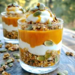 Für unser Griechischer Joghurt Kürbis Parfait brauchst du einige einfache Zutaten. Hier ist die Liste: - 2 Tassen griechischer Joghurt (natur oder Vanille) - 1 Tasse Kürbispüree - 3 Esslöffel Ahornsirup (oder Honig) - 1 Teelöffel Vanilleextrakt - 1 Teelöffel Zimt, gemahlen - 1/2 Teelöffel Muskatnuss, gemahlen - 1/4 Teelöffel Ingwerpulver - 1 Tasse Granola (deine Lieblingssorte) - 1/2 Tasse Pekannüsse oder Walnüsse, gehackt (optional) - Frische Kürbiskerne zur Garnierung Diese Zutaten geben dem Parfait Geschmack und eine tolle Textur. Du kannst das Mischungsverhältnis nach deinem Geschmack anpassen. Wenn du es süßer magst, füge mehr Ahornsirup oder Honig hinzu. Das Kürbispüree ist die Hauptzutat. Es gibt dem Parfait eine schöne Farbe und einen tollen Geschmack. Der griechische Joghurt bietet einen cremigen und dicken Geschmack. Du kannst auch Vanillejoghurt verwenden, wenn du möchtest. Die Garnierungen machen dein Parfait noch besser. Du kannst gehackte Pekannüsse oder Walnüsse für einen knusprigen Biss hinzufügen. Granola sorgt für Crunch und ein wenig Süße. Frische Kürbiskerne passen perfekt als Dekoration oben drauf. Sie sehen toll aus und geben dir zusätzlich Ballaststoffe. Du kannst auch andere Toppings wie frische Früchte oder Schokoladensplitter ausprobieren. Beginne mit dem Kürbispüree. Du kannst frisches Kürbisfleisch benutzen oder schon fertiges Püree. In einer großen Schüssel vermische das Kürbispüree mit dem Ahornsirup und dem Vanilleextrakt. Füge dann die Gewürze hinzu: Zimt, Muskatnuss und Ingwerpulver. Rühre alles gut um. Achte darauf, dass keine Klumpen bleiben. Die Mischung sollte glatt und aromatisch sein. Das ist der Grundstein für den perfekten Parfait! Nehme eine separate Schüssel für den griechischen Joghurt. Wenn du ihn cremiger machen willst, rühre ihn sanft mit einem Löffel oder einem Schneebesen. Wenn du es süßer magst, füge mehr Ahornsirup oder Honig hinzu. Teste den Geschmack, um sicherzugehen, dass er dir gefällt. Der Joghurt wird die Basis für dein Parfait. Er ist gesund und macht das Dessert cremig. Jetzt wird es spannend! Bereite deine Serviergläser vor. Beginne mit einer Schicht Joghurt am Boden jedes Glases. Achte darauf, dass die Schicht gleichmäßig ist. Dann kommt die Kürbismischung. Verteile sie gleichmäßig über den Joghurt und glätte die Oberfläche. Jetzt ist es Zeit für die Granola-Schicht. Bestreue die Kürbismischung großzügig mit Granola. Wenn du magst, füge gehackte Nüsse hinzu. Wiederhole diesen Schichtprozess, bis du das Glas fast voll hast. Beende mit einem Klecks Joghurt, einem Spritzer Ahornsirup und etwas Granola oben drauf. Garniere mit frischen Kürbiskernen. Du kannst die Parfaits sofort servieren oder sie bis zu einer Stunde im Kühlschrank kühlen. So schmecken sie noch besser! Um das Parfait noch cremiger zu machen, rühre den griechischen Joghurt gut durch. Das sorgt für eine weichere Textur. Du kannst auch etwas mehr Joghurt hinzufügen, wenn du möchtest. Wenn du es süßer magst, füge mehr Ahornsirup oder Honig hinzu. Diese kleinen Anpassungen machen einen großen Unterschied. Jeder hat andere Vorlieben. Du kannst das Kürbispüree mit anderen Aromen mischen. Füge einen Schuss Kakaopulver für einen schokoladigen Geschmack hinzu. Oder verwende andere Gewürze wie Nelken oder Anis für einen neuen Twist. Wenn du Nüsse nicht magst, lass sie einfach weg oder ersetze sie durch Samen. So passt das Rezept zu jedem Geschmack. Die Präsentation macht alles aus. Verwende schöne Gläser, damit dein Parfait toll aussieht. Du kannst die Schichten gut sichtbar machen. Garniere das Parfait mit frischen Kürbiskernen oder einer Prise Zimt obendrauf. Ein Spritzer Honig macht es noch ansprechender. Denk daran, dass das Auge mitisst! {{image_4}} Wenn du den Geschmack anpassen willst, gibt es viele Optionen. Du kannst Honig anstelle von Ahornsirup verwenden. Wenn du eine vegane Option suchst, probiere Agavendicksaft. Kokosblütenzucker gibt auch einen tollen Geschmack. Wichtig ist, dass die Süße zu deinem Joghurt und Kürbis passt. Denke daran, die Menge je nach deinem persönlichen Geschmack anzupassen. Möchtest du das Rezept vegan machen? Nutze pflanzlichen Joghurt aus Mandeln oder Kokosnüssen. Für glutenfreie Varianten kannst du glutenfreies Granola wählen. Achte darauf, dass alle Zutaten, die du wählst, zu deiner Diät passen. Deine Gesundheit sollte immer an erster Stelle stehen. Du kannst das Rezept auch mit anderen Zutaten aufpeppen. Füge z.B. ein paar Esslöffel Kakao hinzu, um einen schokoladigen Geschmack zu erhalten. Wenn du es fruchtig magst, probiere pürierte Bananen oder Äpfel. Die Kombination von Kürbis mit Karamell oder Erdnussbutter kann ebenfalls sehr lecker sein. Sei kreativ und finde heraus, was dir am besten schmeckt! Um die Griechischer Joghurt Kürbis Parfaits frisch zu halten, lagere sie in einem luftdichten Behälter. Verwende am besten Gläser mit Deckel. So bleibt die Creme frisch und lecker. Vermeide, die Parfaits mit Granola zu lagern, da es weich werden kann. Füge das Granola erst beim Servieren hinzu. Die Parfaits bleiben im Kühlschrank etwa drei Tage frisch. Achte darauf, sie gut abzudecken. Wenn du die Parfaits länger aufbewahren möchtest, ist das Einfrieren eine gute Option. Vermeide jedoch, sie länger als einen Monat zu lagern. Um die Parfaits einzufrieren, fülle sie in gefriergeeignete Becher. Lass etwas Platz im Behälter, damit sie beim Einfrieren wachsen können. Wenn du bereit bist, die Parfaits zu genießen, taue sie im Kühlschrank auf. Serviere sie mit frischem Granola für den besten Geschmack. Das Rezept ergibt vier Portionen. Du kannst die Menge leicht verdoppeln oder halbieren, wenn du mehr oder weniger brauchst. Achte darauf, die Zutaten entsprechend anzupassen, um den perfekten Geschmack zu erzielen. Ja, du kannst frischen Kürbis nutzen! Koche den Kürbis zuerst, bis er weich ist. Danach püriere ihn gründlich. So erhältst du einen frischen und tollen Geschmack. Denke daran, die Gewürze gut abzupassen, da der frische Kürbis milder ist. Ja, dieses Rezept ist proteinreich. Der griechische Joghurt bringt viel Protein mit. Eine Portion Joghurt liefert dir etwa 10 bis 15 Gramm Eiweiß. Das macht das Parfait zu einem nahrhaften Snack oder Frühstück. In diesem Blogpost habe ich die wichtigsten Zutaten für ein leckeres Parfait behandelt. Wir haben die Hauptzutaten und die richtigen Mischungsverhältnisse besprochen. Du hast eine einfache Schritt-für-Schritt-Anleitung gesehen, um deine Köstlichkeit zuzubereiten. Ich habe Tipps gegeben, um das Parfait noch besser zu machen und Varianten für verschiedene Diäten vorgestellt. Denke daran, dein Parfait richtig zu lagern, um die Frische zu erhalten. Mit diesen Informationen bist du bereit, dein eigenes köstliches Parfait zu kreieren. Viel Spaß beim Ausprobieren!
