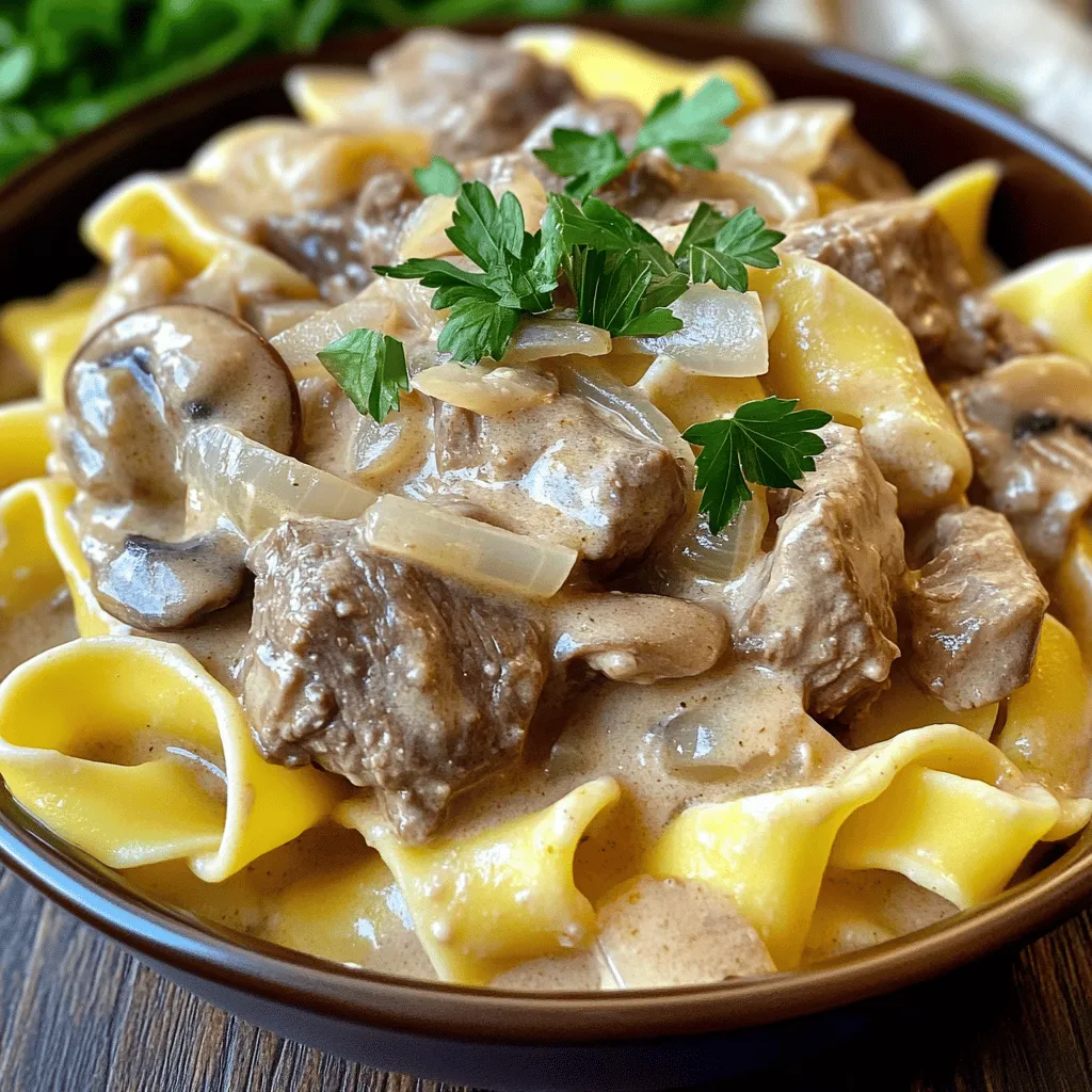 Für ein köstliches Rindergeschnetzeltes brauchst du: - 680 g Rinderschmorbraten, in mundgerechte Stücke geschnitten - 1 mittelgroße Zwiebel, gewürfelt - 2 Knoblauchzehen, gehackt - 230 g Champignons, in Scheiben geschnitten - 480 ml Rinderbrühe - 1 Esslöffel Worcestersauce - 2 Teelöffel Dijon-Senf - 1 Teelöffel getrockneter Thymian - Salz und Pfeffer nach Geschmack - 240 ml saure Sahne - 3 Esslöffel Weizenmehl - 340 g Eiernudeln - 2 Esslöffel Olivenöl - Frische Petersilie, gehackt (zum Garnieren) Diese Zutaten bilden die Basis für ein reichhaltiges und cremiges Gericht. Der Rinderschmorbraten sorgt für zartes Fleisch. Zwiebel und Knoblauch bringen Geschmack. Champignons fügen eine schöne Textur hinzu. Wenn du keine bestimmten Zutaten hast, gibt es Optionen. Du kannst zum Beispiel Hähnchenbrust statt Rindfleisch verwenden. Auch Tofu ist eine gute Wahl für eine vegetarische Version. Für die Brühe kannst du Gemüsebrühe verwenden. So wird das Gericht auch für Vegetarier lecker. Anstelle von saurer Sahne kannst du griechischen Joghurt verwenden, um die Sauce leicht zu machen. Wenn du allergisch gegen Gluten bist, nimm glutenfreie Nudeln. Die Aromen bleiben trotzdem toll. Die Nährwerte variieren je nach Zubereitung. Hier sind einige allgemeine Werte: - Rindfleisch: reich an Protein und Eisen - Zwiebeln: enthalten Vitamine und Antioxidantien - Champignons: sind kalorienarm und haben Ballaststoffe - Eiernudeln: liefern Kohlenhydrate für Energie Die Kombination dieser Zutaten gibt dir ein ausgewogenes Gericht. Es ist wichtig, frische und hochwertige Zutaten zu wählen. So erhältst du den besten Geschmack und die besten Nährstoffe. Zuerst schneiden Sie das Rindfleisch in mundgerechte Stücke. Das macht das Kochen einfacher. Würfeln Sie die Zwiebel und hacken Sie den Knoblauch. Diese Zutaten geben viel Geschmack. Schneiden Sie auch die Champignons in Scheiben. Das Anbraten der Zwiebel und des Knoblauchs ist wichtig. Das gibt dem Gericht mehr Aroma. Erhitzen Sie das Olivenöl in einer großen Pfanne. Fügen Sie die Zwiebel und den Knoblauch hinzu. Braten Sie sie für 2-3 Minuten an, bis sie duften. Danach geben Sie das Rindfleisch dazu. Braten Sie es für etwa 5-7 Minuten, bis es schön braun ist. Dieser Schritt ist optional, aber er verbessert den Geschmack. Der Slow Cooker kann auf zwei Arten eingestellt werden: niedrig und hoch. Wenn Sie die niedrige Einstellung wählen, kocht das Essen langsamer. Das Rindfleisch wird zarter und nimmt mehr Aromen auf. Diese Methode dauert 6-8 Stunden. Die hohe Einstellung ist schneller. Sie kocht das Gericht in 3-4 Stunden. Diese Methode ist gut, wenn Sie weniger Zeit haben. Beide Einstellungen funktionieren, aber das Ergebnis kann leicht variieren. Wählen Sie die Methode, die am besten zu Ihrem Zeitplan passt. Etwa 30 Minuten vor dem Servieren, mischen Sie das Weizenmehl mit der sauren Sahne. Rühren Sie, bis die Mischung glatt ist. Geben Sie diese in den Slow Cooker. Rühren Sie gut um, damit alles gut vermischt ist. Lassen Sie das Gericht für 30 Minuten auf hoher Stufe weiterkochen. So wird die Sauce dick und cremig. Kochzeit für die Eiernudeln ist auch wichtig. Kochen Sie sie nach Packungsanweisung. Nach dem Abgießen, stellen Sie sie beiseite. Servieren Sie das Rindergeschnetzelte über den Nudeln. Vergessen Sie nicht, frische Petersilie zum Garnieren zu verwenden. Das gibt dem Gericht einen schönen Farbkontrast und zusätzlichen Geschmack. Um die Sauce perfekt zu machen, achte auf diese Punkte: - Weizenmehl richtig verwenden: Mische das Weizenmehl gut mit der sauren Sahne. So bleibt die Sauce glatt. - Langsame Garzeit: Lasse das Rindfleisch lange genug garen. Je länger, desto zarter wird es. - Rinderbrühe: Nutze eine hochwertige Rinderbrühe. Das hebt den Geschmack der Sauce. Eine gute Konsistenz macht dein Gericht besonders lecker und ansprechend. Hier sind einige Fehler, die du vermeiden solltest: - Zu viele Flüssigkeiten: Füge nicht zu viel Brühe hinzu. Zu viel Flüssigkeit macht die Sauce dünn. - Deckel nicht schließen: Halte den Deckel während des Kochens geschlossen. So bleibt die Hitze und der Dampf drin. - Falsche Temperatur wählen: Achte darauf, die richtige Temperatur zu wählen. Hoch für schnellere Garzeit, niedrig für zartes Fleisch. Diese Fehler können die Qualität deines Rindergeschnetzelten beeinträchtigen. Du kannst das Rezept ganz nach deinem Geschmack anpassen: - Gewürze: Experimentiere mit anderen Kräutern wie Rosmarin oder Oregano. - Säure hinzufügen: Ein Spritzer Zitronensaft kann den Geschmack aufhellen. - Süße: Ein Teelöffel Honig oder Zucker kann die Aromen ausgleichen. Diese Anpassungen helfen dir, dein perfektes Rindergeschnetzeltes zu kreieren. {{image_4}} Wenn du eine vegetarische oder vegane Option suchst, tausche das Rindfleisch gegen Pilze oder Tofu aus. Pilze geben deinem Gericht einen herzhaften Geschmack. Tofu nimmt die Aromen gut auf und ist proteinreich. Verwende pflanzliche Brühe und vegane saure Sahne, um die Cremigkeit zu erreichen. Diese Alternativen machen das Gericht leicht und trotzdem lecker. Du kannst auch andere Fleischsorten verwenden. Hähnchenbrust oder Pute sind gute Optionen. Sie kochen schneller und bleiben saftig. Schweinefleisch gibt einen neuen Geschmack, der gut mit den Gewürzen harmoniert. Achte darauf, die Garzeit anzupassen. Das Fleisch sollte zart und gut gewürzt sein. Für eine glutenfreie Version ersetze die Eiernudeln durch glutenfreie Nudeln. Viele Sorten sind erhältlich, wie Reis- oder Maisnudeln. Verwende auch glutenfreies Mehl in der Sauce. Achte darauf, dass die Brühe und Worcestersauce glutenfrei sind. Mit diesen Anpassungen bleibt dein Gericht schmackhaft und sicher für alle. Wenn du Rindergeschnetzeltes übrig hast, lagere es in einem luftdichten Behälter. So bleibt der Geschmack und die Frische erhalten. Stelle sicher, dass das Gericht vollständig abgekühlt ist, bevor du es in den Kühlschrank stellst. Es kann bis zu 3 Tage im Kühlschrank bleiben. Du kannst es auch in Portionen aufteilen, um das Aufwärmen zu erleichtern. Um Rindergeschnetzeltes einzufrieren, fülle es in spezielle Gefrierbeutel oder -behälter. Lasse etwas Platz für die Ausdehnung der Flüssigkeit. Beschrifte die Beutel mit dem Datum, damit du weißt, wie lange sie im Gefrierfach sind. Rindergeschnetzeltes kann bis zu 3 Monate eingefroren werden. Wenn du dein Rindergeschnetzeltes wieder aufwärmst, benutze den Herd oder die Mikrowelle. Erhitze es langsam, damit die Sauce nicht anbrennt. Füge eventuell einen Löffel Rinderbrühe hinzu, um die Sauce wieder cremig zu machen. Serviere es erneut über den Eiernudeln und garniere es mit frischer Petersilie für einen schönen Look. Slow Cooker Beef Stroganoff bleibt im Kühlschrank 3 bis 4 Tage frisch. Stelle sicher, dass du es in einem luftdichten Behälter aufbewahrst. Das Gericht bleibt am besten, wenn du es schnell abkühlst, bevor du es in den Kühlschrank stellst. Ja, du kannst das Rezept im Schnellkochtopf zubereiten. Brate zuerst das Fleisch und die Zwiebeln an. Gib dann alle anderen Zutaten in den Schnellkochtopf. Koche das Gericht etwa 30 Minuten unter hohem Druck. Das Fleisch wird zart und die Sauce bleibt cremig. Zu Beef Stroganoff passen viele Beilagen gut. Hier sind einige Vorschläge: - Gedämpftes Gemüse, wie Brokkoli oder grüne Bohnen - Ein frischer grüner Salat - Knoblauchbrot oder Baguette - Kartoffelpüree für eine herzhaftere Option Diese Beilagen ergänzen das Gericht und sorgen für eine ausgewogene Mahlzeit. Zusammenfassend haben wir die besten Zutaten und Alternativen für Rindergeschnetzeltes besprochen. Wir haben die Schritt-für-Schritt-Anleitung zum Slow Cooking erläutert. Tipps und Tricks helfen, Fehler zu vermeiden und den Geschmack zu verfeinern. Variationen zeigen, wie man das Gericht anpasst. Lagerungshinweise helfen, Reste optimal zu nutzen. Nutze dieses Wissen, um dein Gericht perfekt hinzubekommen. Viel Spaß beim Kochen!