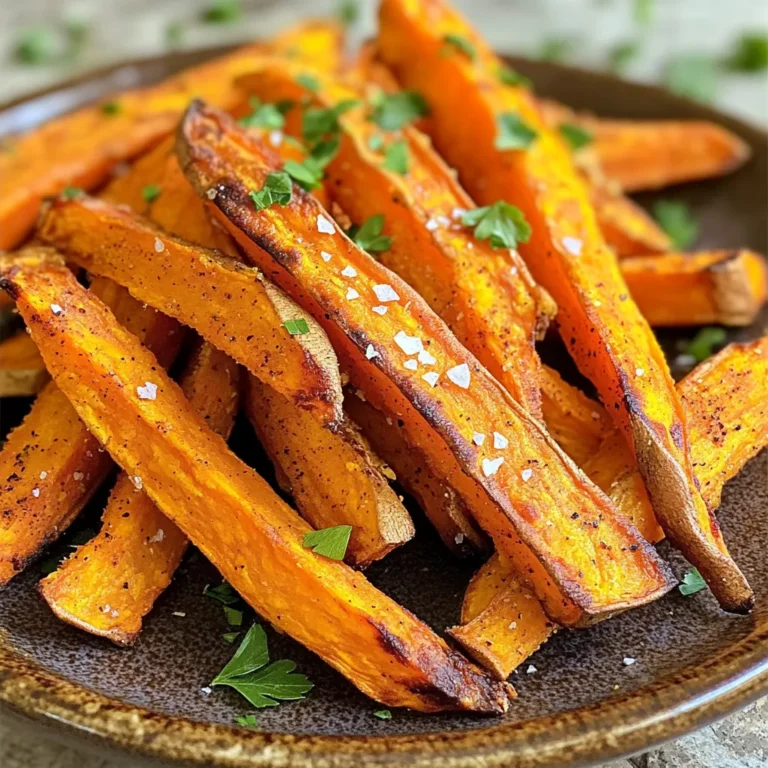 - 2 mittelgroße Süßkartoffeln - 2 Esslöffel Olivenöl - 1 Teelöffel geräuchertes Paprikapulver - 1 Teelöffel Knoblauchpulver - ½ Teelöffel Zwiebelpulver - ½ Teelöffel Meersalz - ¼ Teelöffel schwarzer Pfeffer - Gehackte frische Petersilie Bei der Zubereitung von Süßkartoffel-Pommes ist die Auswahl der Zutaten entscheidend. Ich empfehle, du nimmst frische Süßkartoffeln. Sie sollten fest und frei von Makeln sein. Olivenöl ist ideal, da es gut mit den Gewürzen harmoniert und die Pommes knusprig macht. Die Gewürze sind ebenfalls wichtig. Das geräucherte Paprikapulver gibt einen tollen Geschmack. Knoblauchpulver und Zwiebelpulver fügen eine angenehme Tiefe hinzu. Meersalz und schwarzer Pfeffer sorgen für die richtige Würze. Für eine schöne Präsentation kannst du die Pommes mit frischer Petersilie garnieren. Diese Garnitur bringt Farbe und einen frischen Geschmack. So wirken die Pommes noch einladender. Heize die Heißluftfritteuse auf 200°C (400°F) vor. Lass sie etwa 5 Minuten laufen. Das Vorheizen macht die Pommes gleichmäßiger knusprig. Nimm 2 mittelgroße Süßkartoffeln. Schäle sie und schneide sie in dünne Pommes. Gib die geschnittenen Pommes in eine große Schüssel. Mische sie gründlich mit 2 Esslöffeln Olivenöl. Achte darauf, dass jede Pommes gut bedeckt ist. Jetzt kommt der spaßige Teil! Streue 1 Teelöffel geräuchertes Paprikapulver, 1 Teelöffel Knoblauchpulver, ½ Teelöffel Zwiebelpulver, ½ Teelöffel Meersalz und ¼ Teelöffel schwarzen Pfeffer über die Pommes. Mische alles gut durch. So schmecken die Pommes richtig gut! Lege die gewürzten Pommes in einer einzigen Schicht in den Korb der Heißluftfritteuse. Frittiere die Pommes für etwa 15-18 Minuten. Schüttle den Korb in der Hälfte der Zeit. Das sorgt für gleichmäßiges Garen. Die Pommes sollten goldbraun und knusprig sein. Nimm die Pommes aus der Heißluftfritteuse. Lege sie auf einen Servierteller. Du kannst sie mit gehackter frischer Petersilie garnieren. Das sieht toll aus und schmeckt lecker! Um die perfekten Süßkartoffel-Pommes zu machen, achte auf die Dicke. Schneide sie dünn, etwa 1 cm dick. So werden sie gleichmäßig knusprig. Wenn sie dicker sind, brauchen sie länger zum Garen. Experimentiere mit der Dicke, um deinen Lieblingsstil zu finden. Die Garzeit hängt von deiner Heißluftfritteuse ab. Allgemein sind 15 bis 18 Minuten ideal. Wenn du sie weicher magst, lasse sie kürzer garen. Für mehr Knusprigkeit kannst du die Zeit um 2 bis 3 Minuten erhöhen. Schüttle den Korb in der Mitte der Garzeit. So garen die Pommes gleichmäßiger und werden schöner. Die Gewürze machen den Unterschied! Neben geräuchertem Paprika kannst du auch andere Aromen ausprobieren. Cumin und Cayenne-Pfeffer geben einen tollen Kick. Oder verwende Zimt für eine süßere Note. Frische Kräuter wie Rosmarin oder Thymian passen auch gut. Sei kreativ und finde deine Lieblingskombination! {{image_4}} Eine tolle Idee ist, deine Süßkartoffel-Pommes süß und würzig zu machen. Du kannst Zimt und Cayenne-Pfeffer verwenden. Diese Mischung bringt einen interessanten Geschmack. Der Zimt gibt Süße, während der Cayenne-Pfeffer einen leichten Kick hinzufügt. Du wirst überrascht sein, wie gut diese Aromen zusammenpassen. Um noch mehr Geschmack zu bekommen, kannst du Parmesan oder frische Kräuter hinzufügen. Parmesan gibt den Pommes einen herzhaften Geschmack. Frische Kräuter wie Rosmarin oder Thymian verleihen einen frischen und aromatischen Touch. Du kannst auch andere Toppings ausprobieren, wie zum Beispiel Knoblauchöl oder geröstete Nüsse. Diese Optionen machen deine Pommes noch interessanter. Dips passen perfekt zu Süßkartoffel-Pommes. Einige tolle Vorschläge sind Ketchup, Aioli oder Guacamole. Ketchup ist klassisch und einfach. Aioli bietet eine cremige Note, die gut zu den Pommes passt. Guacamole bringt einen frischen und gesunden Geschmack. Du kannst auch einen scharfen Dip ausprobieren, um einen aufregenden Kontrast zu schaffen. Um deine übrig gebliebenen Süßkartoffel-Pommes frisch zu halten, lege sie in einen luftdichten Behälter. Dadurch vermeidest du, dass sie weich werden. Du kannst auch Backpapier zwischen die Pommes legen. Das hilft, Feuchtigkeit zu absorbieren. Um die Pommes wieder knusprig zu machen, benutze die Heißluftfritteuse. Stelle sie auf 180°C (350°F) und erwärme die Pommes für etwa 5-7 Minuten. Alternativ kannst du eine Pfanne mit etwas Öl erhitzen. Brate die Pommes für ein paar Minuten, bis sie warm und knusprig sind. Im Kühlschrank halten sich deine Süßkartoffel-Pommes etwa 3 Tage. Achte darauf, dass sie gut verpackt sind. Nach 3 Tagen können sie an Geschmack verlieren. Verwende sie am besten frisch, um das volle Aroma zu genießen. Für die besten Ergebnisse sollten die Süßkartoffel-Pommes 15 bis 18 Minuten in der Heißluftfritteuse bleiben. Die genaue Zeit hängt von der Dicke der Pommes und deiner Heißluftfritteuse ab. Überprüfe die Pommes nach 10 Minuten. Schüttle den Korb, um ein gleichmäßiges Garen zu sichern. Wenn sie goldbraun und knusprig sind, sind sie fertig. Ja, du kannst die Pommes ohne Öl machen. Die Pommes werden zwar nicht so knusprig, aber sie sind trotzdem lecker. Wenn du kein Öl verwenden willst, schneide die Süßkartoffeln dünner. Das hilft, die Knusprigkeit zu erhöhen. Du kannst auch Gewürze hinzufügen, um den Geschmack zu verbessern. Süßkartoffeln sind sehr nahrhaft. Sie enthalten viel Vitamin A, das gut für die Augen ist. Außerdem sind sie reich an Ballaststoffen, die gut für die Verdauung sind. Süßkartoffeln haben auch Antioxidantien, die helfen, deinen Körper zu schützen. Sie sind eine gesunde Wahl für Snacks oder Beilagen. Um deine Pommes noch knuspriger zu machen, gibt es ein paar Tipps. Achte darauf, die Süßkartoffeln gleichmäßig zu schneiden. Dünnere Pommes werden knuspriger. Du kannst auch die Heißluftfritteuse vorheizen. Ein weiterer Trick ist, die Pommes in einer einzigen Schicht ohne Überlappung zu frittieren. Das sorgt für eine bessere Luftzirkulation und mehr Knusprigkeit. Süßkartoffel-Pommes sind eine einfache und schmackhafte Option. Du hast gelernt, wie man sie zubereitet, die richtigen Gewürze auswählt und sie perfekt garst. Ich hoffe, die Tipps und Variationen inspirieren dich. Mit verschiedenen Aromen und Dips wird jede Portion besonders. Denke auch daran, übrig gebliebene Pommes richtig zu lagern. So bleiben sie frisch und lecker. Nutze diese Schritte und genieße deine Zeit in der Küche!