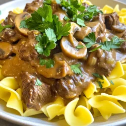 - 900 g Rinderschmorbraten, in 2,5 cm große Stücke geschnitten - 1 mittelgroße Zwiebel, gewürfelt - 3 Knoblauchzehen, fein gehackt - 1 Liter Rinderbrühe - 250 g Champignons, in Scheiben geschnitten - 2 Teelöffel Worcestershire-Sauce - 1 Teelöffel getrockneter Thymian - Salz und Pfeffer nach Geschmack Die Hauptzutaten sind wichtig für den Geschmack. Das Rindfleisch sorgt für die Basis. Zwiebeln und Knoblauch geben eine tolle Tiefe. Champignons fügen eine schöne Textur hinzu. Brühe, Worcestershire-Sauce und Thymian bringen Aromen ins Spiel. - 2 Esslöffel Weizenmehl - 240 ml Sauerrahm - 340 g Eiernudeln - Frische Petersilie, gehackt Zusätzliche Zutaten helfen, die Sauce cremig zu machen. Mehl verdickt die Sauce. Sauerrahm sorgt für einen schönen, reichen Geschmack. Eiernudeln sind die perfekte Ergänzung. Petersilie ist eine tolle Garnitur, die das Gericht frisch macht. Zuerst schneidest du das Rindfleisch in 2,5 cm große Stücke. Das sorgt dafür, dass das Fleisch gleichmäßig gart. Dann würfelst du eine mittelgroße Zwiebel. Hacke drei Knoblauchzehen fein. Die Zwiebel und der Knoblauch geben viel Geschmack. Jetzt bereitest du die Pilze vor. Du kannst Button- oder Cremini-Pilze nehmen. Schneide sie in dünne Scheiben. Diese Pilze fügen eine tolle Textur hinzu. Nun vermengst du alle Zutaten im Slow Cooker. Gib das Rindfleisch, die Zwiebel, den Knoblauch, die Rinderbrühe, die Pilze, die Worcestershire-Sauce und den getrockneten Thymian dazu. Vergiss nicht, mit Salz und Pfeffer zu würzen! Rühre alles gut um, damit die Zutaten sich gut verteilen. Setze dann den Deckel auf den Slow Cooker. Du kannst ihn auf niedriger Temperatur für 7-8 Stunden oder auf hoher Temperatur für 4-5 Stunden kochen. Das Rindfleisch wird so zart und saftig. Nach dem Kochen nimmst du etwa 240 ml der Flüssigkeit aus dem Slow Cooker. Gib diese in eine kleine Schüssel und vermenge sie mit zwei Esslöffeln Weizenmehl. Rühre, bis eine glatte Paste entsteht. Jetzt gibst du die Mehlmischung zurück in den Slow Cooker. Rühre gut um und lasse alles für weitere 30 Minuten auf hoher Temperatur kochen. So wird die Sauce schön dick und cremig. Während die Sauce eindickt, kannst du einen großen Topf mit gesalzenem Wasser zum Kochen bringen. Koche die Eiernudeln nach Anleitung al dente. Wenn alles fertig ist, kannst du den Stroganoff über die Nudeln servieren. Garnieren mit frischer Petersilie sieht toll aus! Um zartes Rindfleisch zu erhalten, wähle gutes Fleisch. Der Schmorbraten ist ideal. Schneide das Fleisch in 2,5 cm große Stücke. So garen sie gleichmäßig. Würze das Fleisch gut mit Salz und Pfeffer. Das hilft, den Geschmack zu verstärken. Wenn du das Fleisch anbrätst, bevor du es in den Slow Cooker gibst, bekommst du mehr Tiefe im Geschmack. Aber das ist nicht zwingend nötig. Sauerrahm gibt der Sauce ihren cremigen Geschmack. Füge ihn erst zum Schluss hinzu. So bleibt die Sauce frisch und cremig. Wenn du den Sauerrahm zu früh hinzufügst, kann er gerinnen. Rühre den Sauerrahm gut unter, bis alles vermischt ist. Dies macht deine Sauce besonders lecker und glatt. Der Slow Cooker ist ein tolles Gerät. Stelle sicher, dass du die richtige Temperatur wählst. Bei niedriger Temperatur garst du das Fleisch langsam und zart. Bei hoher Temperatur geht es schneller, aber das Fleisch könnte weniger zart sein. Überfülle den Slow Cooker nicht. So können alle Zutaten gleichmäßig garen. Achte darauf, den Deckel während des Kochens nicht zu öffnen. So bleibt die Hitze im Gerät. {{image_4}} Wenn Sie kein Rindfleisch verwenden möchten, probieren Sie Tofu oder Tempeh. Diese Alternativen nehmen Aromen gut auf. Schneiden Sie den Tofu in Würfel und braten Sie ihn leicht an, bevor Sie ihn in den Slow Cooker geben. So wird er zarter und geschmackvoller. Auch Kichererbsen sind eine tolle Option. Sie bringen eine gute Textur und einen nussigen Geschmack. Pilze sind wichtig für den Geschmack in diesem Gericht. Sie können verschiedene Sorten verwenden. Champignons sind meist die erste Wahl, aber Sie können auch Shiitake oder Portobello nehmen. Diese Pilze haben einen intensiveren Geschmack. Mischen Sie verschiedene Sorten für mehr Tiefe. Achten Sie darauf, die Pilze frisch zu kaufen. Sie bringen das beste Aroma in das Gericht. Eiernudeln sind klassisch, aber es gibt viele Alternativen. Sie können auch Vollkornnudeln oder Glutenfreie Nudeln nutzen. Diese Optionen sind gesünder und bieten unterschiedliche Texturen. Für ein wenig Abwechslung probieren Sie auch Reisnudeln oder sogar Zucchini-Nudeln. Sie sind leicht und passen gut zu der cremigen Sauce. Um die Reste des Rindfleisch Stroganoff richtig aufzubewahren, fülle sie in einen luftdichten Behälter. Lass das Gericht zuerst auf Raumtemperatur abkühlen, bevor du es in den Kühlschrank stellst. So vermeidest du Kondensation und hältst die Reste frisch. Im Kühlschrank bleibt der Stroganoff für bis zu drei Tage genießbar. Wenn du mehr Reste hast, kannst du sie auch einfrieren. Fülle den abgekühlten Stroganoff in einen gefriergeeigneten Behälter. Achte darauf, etwas Platz im Behälter zu lassen, da die Flüssigkeit beim Gefrieren ausdehnt. Um den Stroganoff später zu genießen, tau ihn über Nacht im Kühlschrank auf. Danach erwärmst du ihn auf dem Herd oder in der Mikrowelle. Die Haltbarkeit deines Rindfleisch Stroganoff hängt von der Lagerung ab. Im Kühlschrank bleibt er drei Tage frisch. Wenn du ihn eingefroren hast, kann er bis zu drei Monate halten. Achte darauf, die Reste zu überprüfen. Wenn sie seltsam riechen oder die Farbe sich verändert hat, ist es besser, sie wegzuwerfen. Du kannst die Reste auch leicht anpassen, indem du frisches Gemüse oder Nudeln hinzufügst, um neue Mahlzeiten zu kreieren. Die Kochzeit für Rindfleisch Stroganoff hängt von der Temperatur ab. Bei niedriger Temperatur dauert es etwa 7 bis 8 Stunden. Wenn Sie es schneller wollen, können Sie die hohe Temperatur nutzen. Dann kocht es in 4 bis 5 Stunden. Beide Methoden machen das Rindfleisch zart und saftig. Ja, Sie können die Sauce auch ohne Mehl verdicken. Eine gute Alternative ist Maisstärke. Mischen Sie 2 Esslöffel Maisstärke mit kaltem Wasser. Fügen Sie diese Mischung am Ende des Kochens hinzu. Lassen Sie die Sauce dann noch einige Minuten kochen. Das gibt Ihnen eine schöne, dicke Sauce. Zu Rindfleisch Stroganoff passen viele Beilagen. Hier sind einige Vorschläge: - Gedämpftes Gemüse wie Brokkoli oder Karotten - Ein einfacher grüner Salat - Knuspriges Baguette zum Dippen - Reis oder Kartoffeln sind ebenfalls lecker. Diese Beilagen ergänzen den Geschmack des Stroganoffs wunderbar. Der Rindfleisch Stroganoff ist ein köstliches Gericht, das leicht im Slow Cooker zubereitet werden kann. Wir haben die wichtigsten Zutaten wie Rindfleisch und Gemüse besprochen. Die Anleitung war klar und einfach, von der Vorbereitung über das Kochen bis zur Sauce. Ihre kreativen Variationen und Tipps helfen, das Gericht anzupassen. Denken Sie daran, Reste gut aufzubewahren. So genießen Sie dieses Gericht immer frisch. Vertrauen Sie darauf, dass diese Schritte und Tricks Ihnen helfen werden, ein tolles Stroganoff zu zaubern.