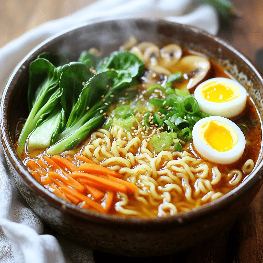 Für das perfekte Spicy Chili Crisp Ramen brauchst du einige einfache Zutaten. Hier ist die Liste: - 2 Packungen Instant-Ramen-Nudeln - 2 Esslöffel scharfer Chili-Crisp - 4 Tassen Gemüsebrühe - 1 Esslöffel Sesamöl - 1 Teelöffel Sojasauce - 1 Teelöffel Reisessig - 1 Tasse Baby-Bok Choy, grob gehackt - 1 Karotte, in feine Stifte geschnitten - 1/2 Tasse Shiitake-Pilze, in Scheiben geschnitten Diese Zutaten geben deinem Gericht die richtige Würze und Textur. Um dein Ramen noch besser zu machen, kannst du folgende Zutaten hinzufügen: - 2 Frühlingszwiebeln, in Ringe geschnitten - Sesamsamen - Optional: Weichgekochte Eier, halbiert Diese Garnierungen bringen zusätzliche Frische und einen tollen Geschmack. Die Nährwerte können je nach Zutaten variieren. Im Durchschnitt hat eine Portion Ramen etwa: - Kalorien: 400-500 pro Portion - Fett: 15-20 g - Kohlenhydrate: 60-70 g - Eiweiß: 10-15 g Diese Werte sind grobe Schätzungen. Achte darauf, die genauen Nährwerte auf den Verpackungen zu prüfen. Um die Brühe zuzubereiten, erhitze zuerst 4 Tassen Gemüsebrühe in einem mittelhohen Topf. Stelle die Hitze auf mittel, bis die Brühe köchelt. Jetzt fügst du 2 Esslöffel scharfen Chili-Crisp, 1 Teelöffel Sojasauce und 1 Teelöffel Reisessig hinzu. Rühre gut um, damit sich die Aromen verbinden. Lass die Brühe weiter köcheln. Während die Brühe kocht, kannst du die Nudeln zubereiten. Nimm einen separaten Topf und koche 2 Packungen Instant-Ramen-Nudeln. Folge den Anweisungen auf der Verpackung, um die Nudeln al dente zu kochen. Wenn du fertig bist, gieße die Nudeln ab und stelle sie beiseite. Gib nun 1 Tasse grob gehackten Baby-Bok Choy, 1 in feine Stifte geschnittene Karotte und 1/2 Tasse in Scheiben geschnittene Shiitake-Pilze in die Brühe. Lasse alles etwa 5 Minuten köcheln, bis das Gemüse zart ist. Teile die gekochten Ramen-Nudeln auf zwei Schalen auf. Schöpfe dann die heiße Brühe mit dem Gemüse gleichmäßig über jede Schale. Träufle 1 Esslöffel Sesamöl über die Ramen und rühre vorsichtig um. Garniere jedes Gericht mit geschnittenen Frühlingszwiebeln und Sesamsamen. Wenn du magst, lege eine halbierte weichgekochte Eierhälfte obendrauf. Um die Schärfe bei deinem Spicy Chili Crisp Ramen zu steuern, beginne mit weniger Chili-Crisp. Du kannst dann mehr hinzufügen, wenn du es würziger magst. Ein Teelöffel bringt guten Geschmack, aber zwei Esslöffel geben dir die volle Schärfe. Probiere es aus und finde die Balance, die dir gefällt. Die Brühe sollte reich und aromatisch sein. Achte darauf, die Gemüsebrühe nicht zu lange zu kochen, um den frischen Geschmack zu erhalten. Wenn die Brühe zu dickflüssig ist, füge etwas mehr Gemüsebrühe hinzu. Wenn sie zu dünn ist, lasse sie einige Minuten länger köcheln, damit sie eindickt. Garnierungen machen das Gericht lebendig. Frisch geschnittene Frühlingszwiebeln bringen Farbe und Crunch. Sesamsamen fügen einen nussigen Geschmack hinzu. Du kannst auch weichgekochte Eier hinzufügen, um das Gericht cremiger zu machen. Probier auch andere Gemüse wie Spinat oder Zucchini! {{image_4}} Für eine vegetarische Version der Spicy Chili Crisp Ramen können Sie einfach das Gemüse erhöhen. Fügen Sie mehr Bok Choy oder Karotten hinzu. Auch Zucchini oder Paprika passen gut. Diese Zutaten bringen frische Aromen und Texturen. Sie können auch Tofu hinzufügen, um mehr Protein zu bekommen. Tofu nimmt die Aromen gut auf und macht das Gericht reichhaltig. Wenn Sie mehr Protein möchten, sind weichgekochte Eier eine großartige Wahl. Sie geben der Suppe eine cremige Konsistenz. Auch Edamame oder Tempeh sind gute Alternativen. Diese Optionen machen das Gericht noch nahrhafter. Wenn Sie Fleisch mögen, können Sie Hühnchen oder Rindfleisch hinzufügen. Kochen Sie das Fleisch in der Brühe, um den Geschmack zu intensivieren. Um den Geschmack anzupassen, können Sie etwas Honig oder Zucker hinzufügen. Dies gibt der Brühe eine süße Note. Für einen sauren Geschmack fügen Sie mehr Reisessig hinzu. Ein Spritzer Limettensaft kann auch einen frischen Kick bringen. Experimentieren Sie mit verschiedenen Kombinationen, um Ihren perfekten Geschmack zu finden. So wird jede Schüssel einzigartig und aufregend. Wenn du Ramen übrig hast, bewahre sie in einem luftdichten Behälter auf. Achte darauf, dass die Brühe und die Nudeln getrennt bleiben. Das hilft, die Konsistenz zu bewahren. Du kannst die Brühe in einer Schüssel und die Nudeln in einem anderen Behälter lagern. So bleiben die Ramen nicht matschig. Um die Ramen wieder aufzuwärmen, erhitze die Brühe in einem Topf. Die Nudeln kannst du kurz in heißem Wasser aufwärmen. Füge die Nudeln zur heißen Brühe hinzu, wenn diese dampft. So bleiben die Ramen frisch und lecker. Du kannst auch etwas frischen Chili-Crisp hinzufügen, um den Geschmack zu intensivieren. Die Ramen sind im Kühlschrank etwa 2-3 Tage haltbar. Wenn du sie länger aufbewahren möchtest, kannst du die Brühe und die Nudeln einfrieren. Achte darauf, die Brühe in einem gefriersicheren Behälter zu lagern. So bleiben sie bis zu 2 Monate frisch. Zum Aufwärmen lasse sie über Nacht im Kühlschrank auftauen und folge dann den Wiedererwärmungstipps. Um Chili-Crisp selbst zu machen, benötigen Sie folgende Zutaten: - 1 Tasse Pflanzenöl - 1/4 Tasse rote Chili-Flocken - 2 Esslöffel Knoblauch, gehackt - 2 Esslöffel Zwiebel, gehackt - 1 Teelöffel Zucker - 1 Teelöffel Salz Erhitzen Sie das Öl in einem Topf. Fügen Sie die Zwiebel und den Knoblauch hinzu. Kochen Sie sie, bis sie goldbraun sind. Dann nehmen Sie den Topf vom Herd. Geben Sie die Chili-Flocken, Zucker und Salz in das warme Öl. Rühren Sie gut um. Lassen Sie die Mischung abkühlen und lagern Sie sie in einem Glas. So haben Sie einen leckeren, scharfen Chili-Crisp für Ihr Ramen! Die besten Instant-Ramen finden Sie in Asialäden oder großen Supermärkten. Suchen Sie nach Marken wie Nissin oder Mama. Diese bieten eine gute Textur und Geschmack. Manchmal können Sie auch spezielle Geschmacksrichtungen finden, die gut mit Chili-Crisp harmonieren. Achten Sie auf die Kochzeit auf der Verpackung. Schnelle Kochzeiten sind ideal für dieses Rezept. Ja, Sie können viele Gemüsesorten verwenden! Brokkoli, Paprika oder Zucchini passen gut dazu. Auch Spinat oder Erbsen sind lecker. Passen Sie die Garzeit an, damit das Gemüse zart bleibt. Experimentieren Sie mit dem, was Sie mögen. So machen Sie Ihr Ramen noch einzigartiger und gesünder! Spicy Chili Crisp Ramen ist ein einfaches und leckeres Gericht. Wir haben die Hauptzutaten und Extra-Garnierungen erkundet. Ich habe dir eine Schritt-für-Schritt-Anleitung gegeben, um die Brühe und Nudeln zuzubereiten. Zudem gab es Tipps, um die Schärfe und Konsistenz anzupassen. Du kannst mit verschiedenen Variationen spielen und Ramen richtig lagern. Diese Rezeptidee ist flexibel und macht Spaß. Probiere sie aus und finde deinen perfekten Geschmack!