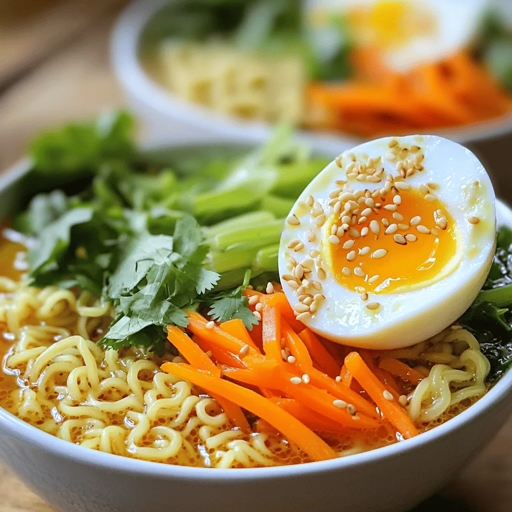 Um die perfekte Schüssel Sesame Chili Crisp Ramen zu machen, brauchst du: - 2 Packungen Instant-Ramen-Nudeln (Würzmischungen wegwerfen) - 4 Tassen Gemüsebrühe - 2 Esslöffel Sesamöl - 1 Esslöffel Chilipaste (je nach gewünschtem Schärfegrad anpassen) - 2 Esslöffel Sesamsamen (geröstet) - 1 Frühlingszwiebel, gehackt (weiße und grüne Teile getrennt) - 1 Tasse Baby-Spinat - 1 Karotte, in feine Streifen geschnitten - 1 Ei (optional) - Sojasauce nach Geschmack - Frischer Koriander für die Garnitur Diese Zutaten machen deine Ramen lecker und bunt. Neben den Hauptzutaten gibt es einige wichtige Dinge, die du beachten solltest: - Verwende frische Gemüsebrühe für mehr Geschmack. - Achte auf die Qualität der Chilipaste. Das kann den Hitzegrad stark beeinflussen. - Röstete Sesamsamen bringen den nötigen Crunch. Diese Zutaten helfen, den Geschmack zu verstärken. Frische Zutaten bringen mehr Aroma. Hier sind ein paar Tipps: - Kaufe frisches Gemüse. Es hat mehr Nährstoffe und Geschmack. - Wenn du getrocknete Zutaten verwenden musst, achte darauf, sie gut zu rehydrieren. - Frische Kräuter wie Koriander geben den letzten Schliff. Diese Tipps sorgen dafür, dass deine Ramen frisch und lecker sind. Zuerst erhitzen Sie 4 Tassen Gemüsebrühe in einem großen Topf. Verwenden Sie mittlere Hitze, um die Brühe nicht zu verbrennen. Fügen Sie 1 Esslöffel Chilipaste hinzu. Passen Sie die Menge je nach Schärfegrad an. Dann rühren Sie 2 Esslöffel Sesamöl ein. Lassen Sie die Brühe sanft köcheln, damit sich die Aromen gut vermischen. Jetzt ist es Zeit für die Ramen-Nudeln. Geben Sie die Nudeln in die köchelnde Brühe. Kochen Sie die Nudeln gemäß den Anweisungen auf der Verpackung. Dies dauert normalerweise 3 bis 4 Minuten. Rühren Sie hin und wieder um, damit die Nudeln nicht klumpen. Wenn sie weich sind, sind sie fertig. Während die Nudeln kochen, erhitzen Sie das restliche Sesamöl in einer Pfanne. Fügen Sie die weißen Teile der gehackten Frühlingszwiebel und die Karottenstreifen hinzu. Braten Sie sie 2 bis 3 Minuten an, bis sie weich werden. Geben Sie dann den Baby-Spinat dazu und braten Sie ihn für eine weitere Minute. Der Spinat sollte nur leicht welken. Jetzt sind die Gemüse bereit, um gemischt zu werden. Falls Sie ein Ei hinzufügen möchten, bringen Sie einen kleinen Topf Wasser zum Kochen. Legen Sie das Ei vorsichtig ins Wasser und kochen Sie es 6 bis 7 Minuten, um ein weichgekochtes Ei zu erhalten. Nehmen Sie das Ei heraus und legen Sie es in ein Eisbad. Das stoppt den Kochprozess. Nach ein paar Minuten schälen Sie das Ei und schneiden es in zwei Hälften. Kombinieren Sie nun die Ramen-Nudeln mit der Brühe und dem sautierten Gemüse. Rühren Sie alles gut um. Schmecken Sie die Mischung mit Sojasauce ab und garnieren Sie die Ramen mit gerösteten Sesamsamen, den grünen Teilen der Frühlingszwiebel und frischem Koriander. Wenn Sie das Ei verwenden, legen Sie die Hälften auf die Ramen. Genießen Sie Ihre schnelle und scharfe Mahlzeit! Um die perfekten Ramen zu kochen, beginne mit frischer Brühe. Erhitze die Gemüsebrühe bei mittlerer Hitze. Achte darauf, die Brühe nicht zu stark zu kochen. Füge die Ramen-Nudeln hinzu, sobald die Brühe heiß ist. Koche die Nudeln für 3-4 Minuten. So bleiben sie weich und zart. Rühre die Nudeln sanft um, damit sie nicht zusammenkleben. Die Schärfe ist wichtig in diesem Rezept. Du kannst die Chilipaste nach deinem Geschmack anpassen. Beginne mit einem Esslöffel und probiere die Brühe. Wenn du es schärfer magst, füge mehr hinzu. Denke daran, dass die Schärfe beim Kochen stärker wird. Experimentiere, um die perfekte Balance zu finden. Toppings machen das Gericht besonders. Du kannst geröstete Erdnüsse oder frische Kräuter verwenden. Frischer Koriander gibt einen tollen Geschmack. Auch ein weichgekochtes Ei passt perfekt. Wenn du Gemüse magst, füge mehr Spinat oder andere Sorten hinzu. Probiere auch gebratene Pilze oder Bohnenkeimlinge. Diese Optionen machen dein Ramen noch leckerer. {{image_4}} Du kannst diese Ramen leicht anpassen. Lass einfach das Ei weg, um sie vegan zu machen. Verwende außerdem eine pflanzliche Brühe. Es gibt viele leckere Alternativen zur Gemüsebrühe. Du kannst auch Tofu anstelle von Eiern verwenden. Tofu passt gut zu den Aromen und sorgt für Proteine. Wenn du Allergien hast, wähle die Zutaten mit Bedacht. Du kannst glutenfreie Nudeln nutzen, um die Ramen glutenfrei zu machen. Statt Sojasauce kannst du Tamari verwenden. Achte beim Kauf der Chilipaste auch auf Allergene. So bleibt das Gericht sicher und lecker. Die Nudeln sind variabel. Du kannst Reisnudeln oder Udon-Nudeln probieren. Diese bringen eine andere Textur in dein Gericht. Für mehr Geschmack füge frische Kräuter hinzu, wie Basilikum oder Minze. Auch eine Prise Limettensaft kann die Aromen aufhellen. Lass deiner Kreativität freien Lauf und entdecke neue Kombinationen! Wenn du Reste von deiner Sesame Chili Crisp Ramen hast, ist es wichtig, sie richtig zu lagern. Lass die Ramen zuerst auf Raumtemperatur abkühlen. Dann fülle sie in einen luftdichten Behälter. Stelle sicher, dass die Brühe die Nudeln gut bedeckt, um sie frisch zu halten. Du kannst die Reste bis zu drei Tage im Kühlschrank aufbewahren. Um die Ramen wieder aufzuwärmen, gibt es ein paar einfache Methoden. Du kannst die Ramen in einem Topf bei mittlerer Hitze aufwärmen. Füge etwas Wasser oder Brühe hinzu, um die Konsistenz zu verbessern. Alternativ kannst du die Ramen auch in der Mikrowelle erwärmen. Stelle die Ramen in eine mikrowellengeeignete Schüssel und decke sie ab. Erwärme sie in Intervallen von 1-2 Minuten, bis sie heiß sind. Wenn du einzelne Komponenten aufbewahren möchtest, achte darauf, sie getrennt zu lagern. Die Brühe bleibt bis zu fünf Tage frisch im Kühlschrank. Die gekochten Nudeln solltest du innerhalb von zwei Tagen verbrauchen. Gemüse wie Spinat und Karotten sind am besten frisch, können aber auch 2-3 Tage im Kühlschrank halten. Für dieses Rezept sind Instant-Ramen-Nudeln ideal. Sie kochen schnell und sind einfach. Ich empfehle, die Würzmischungen wegzuwerfen. So kannst du die Brühe nach deinem Geschmack anpassen. Zum Beispiel, nutze die Nudeln von Marken wie Nissin oder Maruchan. Diese bieten eine gute Textur und Geschmack. Um die Brühe geschmackvoller zu machen, füge mehr Zutaten hinzu. Du kannst frischen Ingwer oder Knoblauch für mehr Tiefe verwenden. Auch Sojasauce wird die Brühe umhauen. Experimentiere mit verschiedenen Gemüsesorten wie Pilzen oder Paprika. Du kannst auch einen Spritzer Zitronensaft für Frische hinzufügen. Ja, du kannst dieses Rezept gut vorbereiten. Die Brühe bleibt bis zu drei Tage im Kühlschrank frisch. Koche die Nudeln jedoch erst kurz vor dem Servieren. So bleiben sie al dente. Du kannst auch das Gemüse getrennt aufbewahren. Um die Ramen aufzuwärmen, füge einfach etwas Brühe hinzu und erhitze langsam. Sesame Chili Crisp Ramen vereint viele leckere Zutaten. Du hast gelernt, wie man die Brühe und Nudeln zubereitet. Tipps für frische und getrocknete Zutaten helfen dir, noch besser zu kochen. Variationen, wie vegetarische Optionen oder verschiedene Nudeln, machen dein Gericht vielseitig. Bewahre Reste richtig auf und genieße sie später. Halte unsere FAQs im Kopf für mehr Lösungen. Kochen macht Spaß, und du kannst das Rezept nach deinem Geschmack anpassen!