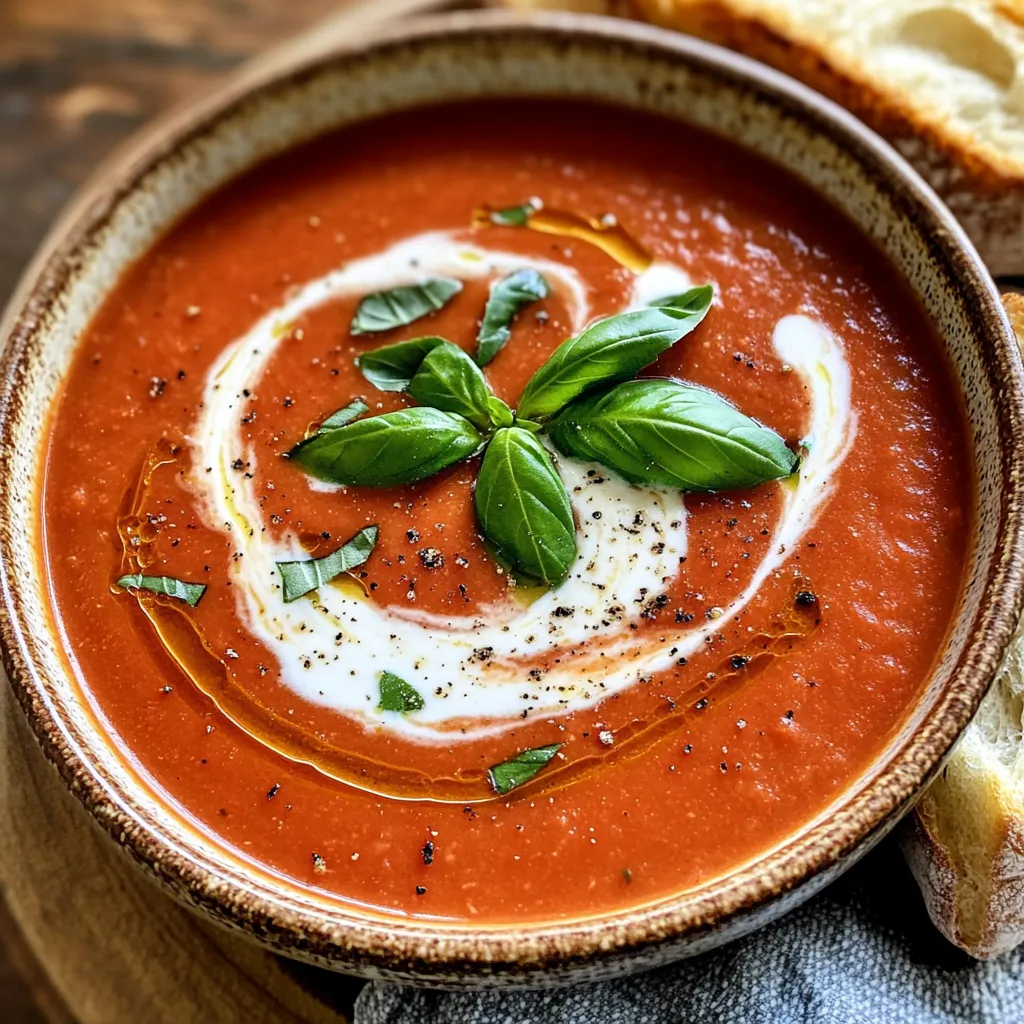 Für diese köstliche Suppe brauchst du einige wichtige Zutaten. Hier ist die Liste: - 4 Tassen Dosentomaten in Würfeln (mit Saft) - 1 mittlere Zwiebel, gehackt - 3 Knoblauchzehen, fein gehackt - 2 Tassen natriumarme Gemüsebrühe - 1 Teelöffel getrockneter Oregano - 1 Teelöffel Zucker - Salz und Pfeffer nach Geschmack - 1 Tasse frische Basilikumblätter, grob gehackt - 1/2 Tasse Sahne oder Kokosmilch für die vegane Option - Krustiges Brot zum Servieren Diese Zutaten sorgen für einen vollen, reichen Geschmack. Die Dosentomaten geben die perfekte Basis. Frische Basilikumblätter machen den Unterschied. Sie bringen einen tollen Duft und Geschmack in die Suppe. Die Blätter fügen eine frische Note hinzu, die getrocknete Kräuter nicht erreichen können. Wenn du die Blätter am Ende hinzufügst, bleiben sie grün und schön. Das sieht nicht nur gut aus, sondern schmeckt auch besser. Wenn du eine vegane Suppe machen möchtest, gibt es tolle Alternativen zur Sahne. Kokosmilch ist eine beliebte Wahl. Sie macht die Suppe cremig und gibt einen Hauch von Süße. Du kannst auch Cashew-Creme verwenden. Diese ist einfach zuzubereiten. So kannst du die Suppe anpassen und trotzdem den vollen Geschmack genießen. Um die Suppe zu machen, brauchst du frische und gute Zutaten. Hier sind die Hauptzutaten: - 4 Tassen Dosentomaten in Würfeln (mit Saft) - 1 mittlere Zwiebel, gehackt - 3 Knoblauchzehen, fein gehackt - 2 Tassen natriumarme Gemüsebrühe - 1 Teelöffel getrockneter Oregano - 1 Teelöffel Zucker - Salz und Pfeffer nach Geschmack - 1 Tasse frische Basilikumblätter, grob gehackt - 1/2 Tasse Sahne oder Kokosmilch Beginne mit dem Hacken der Zwiebel und des Knoblauchs. Das macht den Geschmack stark. Die Dosentomaten sind einfach und geben viel Saft. Jetzt kommen wir zur langsamen Kochmethode. Diese Methode ist großartig, weil sie den Aromen Zeit gibt, sich zu verbinden. Gib die Zwiebel, den Knoblauch, die Dosen-Tomaten und die Gemüsebrühe in den Slow Cooker. Füge den Oregano und den Zucker hinzu. Das Zucker hilft, die Säure zu regulieren. Rühre alles gut um. Würze die Mischung mit Salz und Pfeffer. Decke den Slow Cooker ab und stelle ihn auf niedrige Stufe für 6-8 Stunden oder auf hohe Stufe für 3-4 Stunden. Das Gemüse wird weich und die Aromen sind stark. Nach dem Kochen ist es Zeit, die Suppe zu pürieren. Nimm einen Stabmixer und püriere die Suppe, bis sie die gewünschte Konsistenz hat. Wenn du keinen Stabmixer hast, kannst du die Suppe in Chargen in einen Standmixer umfüllen. Sei vorsichtig, wenn du die heiße Suppe umfüllst. Sobald die Suppe püriert ist, füge die grob gehackten Basilikumblätter und die Sahne oder Kokosmilch hinzu. Lass die Suppe für weitere 10-15 Minuten auf niedriger Stufe durchwärmen. Überprüfe die Würze erneut und passe sie nach Bedarf an. Um den Geschmack der Suppe zu intensivieren, gibt es einige einfache Methoden. Erstens, brate die Zwiebeln und den Knoblauch in etwas Öl an, bevor du sie in den Slow Cooker gibst. Dies bringt süße und reichhaltige Aromen hervor. Zweitens, füge einen Schuss Balsamico-Essig hinzu. Das gibt der Suppe eine schöne Tiefe. Verwende auch hochwertige Dosentomaten, da sie mehr Geschmack haben. Die Würze ist der Schlüssel zu einer großartigen Suppe. Beginne mit einer Prise Salz und Pfeffer. Nach dem Kochen kannst du die Suppe probieren. Füge mehr Salz oder Pfeffer hinzu, wenn nötig. Manchmal kann ein kleiner Löffel Zucker die Säure aus den Tomaten ausgleichen. Experimentiere auch mit frischen Kräutern. Ein wenig frischer Oregano oder Thymian kann die Aromen aufpeppen. Die Nutzung des Slow Cookers ist einfach, wenn du ein paar Regeln beachtest. Stelle sicher, dass der Slow Cooker nicht überfüllt ist. Dies hilft, eine gleichmäßige Hitze zu gewährleisten. Schichte die Zutaten so, dass die festen Teile unten und die flüssigen oben sind. Dadurch kochen sie gleichmäßig. Achte darauf, den Deckel während des Kochens nicht oft zu öffnen. Das hält die Wärme drinnen und spart Zeit. {{image_4}} Wenn du eine vegetarische oder vegane Option suchst, ist das ganz einfach. Du kannst die Sahne durch Kokosmilch ersetzen. Sie gibt der Suppe eine cremige Textur und einen milden Geschmack. Verwende für eine noch reichhaltigere Basis die Gemüsebrühe. Diese Brühe sorgt für einen vollen und herzhaften Geschmack. Um die Suppe noch geschmackvoller zu machen, füge einige zusätzliche Zutaten hinzu. Karotten und Sellerie sind hervorragende Optionen. Sie bringen Süße und einen leichten Crunch in die Suppe. Du kannst auch Paprika oder Zucchini hinzufügen, um mehr Gemüse in die Mischung zu bekommen. Diese Zutaten passen gut zu Tomaten und Basilikum. Wenn du es würzig magst, experimentiere mit Gewürzen. Füge eine Prise Cayennepfeffer oder rote Paprikaflocken hinzu. Diese Gewürze geben der Suppe einen schönen Kick. Für mehr Tiefe kannst du auch etwas geräucherte Paprika verwenden. Sie verleiht der Suppe ein rauchiges Aroma. Probiere die verschiedenen Variationen aus und finde deinen Favoriten! Um die Langsame Tomaten-Basilikum-Suppe frisch zu halten, solltest du sie in einem luftdichten Behälter aufbewahren. Lass die Suppe zuerst abkühlen, bevor du sie in den Kühlschrank stellst. So verhinderst du, dass sich Kondenswasser bildet. Du kannst die Suppe auch in Portionen aufteilen. Das macht das Servieren einfacher. Für längere Lagerung kannst du die Suppe einfrieren. Fülle die abgekühlte Suppe in gefriergeeignete Behälter oder Beutel. Achte darauf, etwas Platz zu lassen, da sich die Suppe beim Gefrieren ausdehnt. Zum Auftauen stelle den Behälter über Nacht in den Kühlschrank. Du kannst die gefrorene Suppe auch direkt in einem Topf erhitzen. Rühre gut um, damit sie gleichmäßig auftaut. Im Kühlschrank hält sich die Tomaten-Basilikum-Suppe bis zu fünf Tage. Überprüfe immer, ob sich ein unangenehmer Geruch oder Schimmel bildet, bevor du die Suppe isst. Wenn du die Suppe länger aufbewahren möchtest, ist das Einfrieren die beste Option. So bleibt der köstliche Geschmack erhalten. Die Zubereitung der Tomaten-Basilikum-Suppe dauert insgesamt 6 bis 8 Stunden. Diese Zeit gibt dem Slow Cooker die Möglichkeit, alle Aromen gut zu vermischen. Du kannst die Suppe auch auf hoher Stufe in 3 bis 4 Stunden zubereiten. So hast du eine schnelle, schmackhafte Mahlzeit. Ja, du kannst frische Tomaten verwenden! Achte darauf, dass du etwa 6 bis 8 frische Tomaten nimmst. Sie sollten reif und saftig sein. Entferne die Schalen, um eine glatte Suppe zu erhalten. Dosen-Tomaten bieten jedoch eine konstante Qualität und sind oft einfacher. Um die Suppe würziger zu machen, füge mehr Gewürze hinzu. Du kannst rote Pfefferflocken oder frische Kräuter verwenden. Auch ein Spritzer Zitronensaft kann die Aromen anheben. Probiere es aus, bis du den perfekten Geschmack findest. Achte darauf, die Gewürze nach und nach hinzuzufügen, um die Kontrolle zu behalten. Diese Tomaten-Basilikum-Suppe ist einfach zuzubereiten und köstlich im Geschmack. Wir haben die Hauptzutaten besprochen und die Bedeutung frischer Basilikumblätter hervorgehoben. Vegane Alternativen zur Sahne sind ebenfalls eine tolle Option. Die Schritt-für-Schritt-Anleitung hilft dir, die Suppe perfekt zu kochen und zu pürieren. Zudem geben dir unsere Tipps und Tricks zusätzliche Ideen für intensiveren Geschmack. Denk daran, die Suppe richtig zu lagern. Mit diesen Informationen kannst du deine eigene, leckere Suppe genießen!