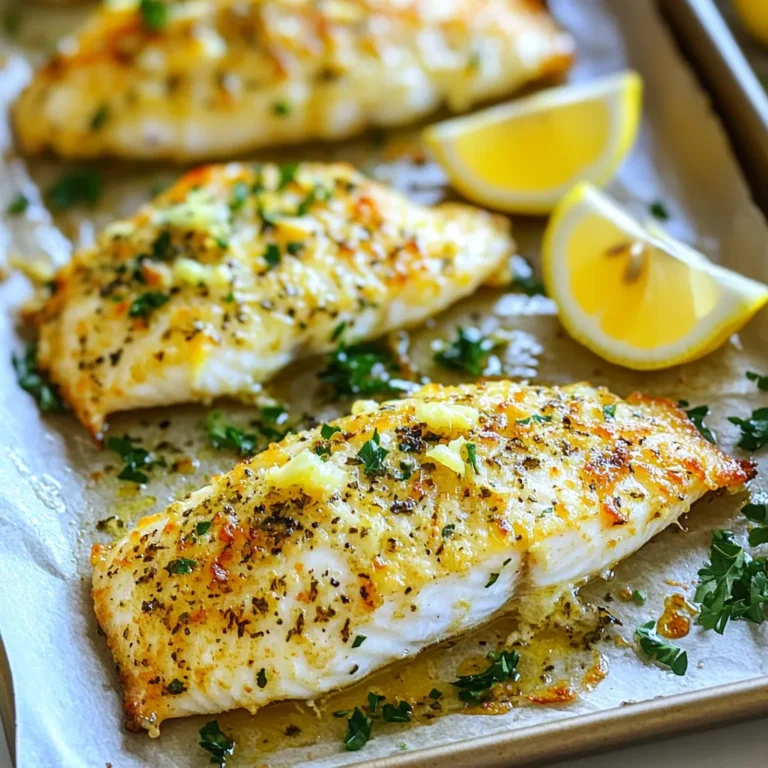 Für dieses Rezept brauchst du: - 4 Tilapiafilets - 60 ml geriebener Parmesan - 60 ml Olivenöl - 4 Knoblauchzehen, fein gehackt - Schale von 1 Zitrone - Saft von 1 Zitrone - Salz und Pfeffer nach Geschmack Diese Zutaten bilden die Basis für deinen Knoblauch-Parmesan-Tilapia. Tilapia ist ein leichter Fisch, der gut den Geschmack von Knoblauch und Parmesan annimmt. Zusätzlich benötigst du: - 1 Teelöffel getrocknete italienische Kräuter (Oregano, Basilikum, Thymian) - Frische Petersilie, gehackt (zum Garnieren) Die getrockneten Kräuter geben dem Gericht Tiefe und Aroma. Frische Petersilie bringt Farbe und Frische. Zum Servieren empfehle ich: - Zitronenschnitze an der Seite Die Zitronenschnitze sorgen für einen extra Frischekick. Du kannst auch einen einfachen Salat dazu machen. So hast du eine ausgewogene Mahlzeit. Heize zuerst deinen Ofen auf 200 °C vor. Nimm ein großes Backblech und lege es mit Backpapier aus. Das macht die Reinigung später einfacher. Diese Schritte sind wichtig, damit der Fisch gleichmäßig gart. Du willst, dass die Tilapiafilets schön knusprig werden. Jetzt ist es Zeit, die Knoblauch-Parmesanmischung zu machen. Nimm eine kleine Schüssel. Gib den geriebenen Parmesan, die fein gehackten Knoblauchzehen und die getrockneten italienischen Kräuter hinein. Füge auch die Zitronenschale und das Olivenöl hinzu. Mische alles gut. Du solltest eine schöne, cremige Paste haben, die den Fisch später perfekt würzt. Lege die Tilapiafilets auf das Backblech. Beträufle sie mit frischem Zitronensaft. Das bringt Frische in das Gericht. Jetzt würze die Filets mit Salz und Pfeffer. Sei großzügig, aber achte darauf, dass du nicht übertreibst. Die Mischung wird später viel Geschmack geben. Schiebe das Blech in den heißen Ofen. Backe die Filets für 12 bis 15 Minuten. Sie sind fertig, wenn der Fisch leicht mit einer Gabel zerfällt. Wenn du eine goldene Kruste möchtest, schalte in den letzten 1-2 Minuten den Grill ein. Achte gut darauf, damit nichts verbrennt. Nach dem Backen lasse die Filets kurz ruhen, bevor du sie servierst. Garniere sie mit frischer Petersilie und Zitronenschnitzen für zusätzlichen Geschmack. Um die beste Kruste zu erhalten, backen Sie die Tilapiafilets bei hoher Temperatur. Der Ofen sollte auf 200 °C vorgeheizt sein. Eine Mischung aus Parmesan und Knoblauch sorgt für einen tollen Geschmack. Tragen Sie die Mischung gleichmäßig auf die Filets auf. In den letzten Minuten können Sie die Grillfunktion nutzen. Achten Sie darauf, dass die Kruste nicht verbrennt. Sie können die Würzung nach Ihrem Geschmack anpassen. Fügen Sie z.B. Paprika für etwas Schärfe hinzu. Oder probieren Sie frische Kräuter wie Basilikum oder Thymian. Diese bringen einen frischen Geschmack. Sie können auch etwas Zitronenschale oder -saft für mehr Frische verwenden. Seien Sie kreativ mit den Gewürzen! Ein häufiger Fehler ist, den Fisch zu lange zu backen. Tilapia ist zart und braucht nur 12-15 Minuten. Überprüfen Sie die Filets mit einer Gabel. Wenn sie sich leicht teilen lassen, sind sie fertig. Ein weiterer Fehler ist, die Mischung nicht gleichmäßig aufzutragen. Stellen Sie sicher, dass jedes Filet gut bedeckt ist. So erhält jeder Bissen den vollen Geschmack. {{image_4}} Wenn du keinen Tilapia magst, probiere anderen Fisch. Lachs ist eine tolle Wahl. Er hat einen reichen Geschmack und bleibt saftig. Du kannst auch Kabeljau verwenden. Kabeljau hat ein mildes Aroma und ist leicht zu finden. Wenn du etwas anderes willst, teste Hähnchenbrust. Die Zubereitung bleibt gleich, aber du musst die Backzeit anpassen. Gemüse macht dein Gericht noch besser. Du kannst Brokkoli, Paprika oder Zucchini verwenden. Schneide das Gemüse in Stücke und lege es um den Fisch. Das Gemüse nimmt die Aromen des Fisches auf. So wird alles zusammen lecker. Mische das Gemüse mit etwas Olivenöl und Gewürzen, bevor du es backst. Es wird schön knackig und bunt sein. Mediterrane Gewürze bringen frischen Geschmack. Du kannst die italienischen Kräuter durch andere ersetzen. Versuche zum Beispiel Kreuzkümmel oder Paprika. Diese Gewürze passen gut zu Fisch und Gemüse. Sie geben deinem Gericht eine neue Note. Experimentiere mit verschiedenen Kombinationen, um deinen Favoriten zu finden. So bleibt das Gericht spannend und abwechslungsreich. Um die Reste von Knoblauch-Parmesan-Tilapia richtig zu lagern, lassen Sie die Filets zuerst abkühlen. Legen Sie die Filets in einen luftdichten Behälter. Trennen Sie die Beilagen, wenn möglich. Dies hilft, die Textur zu bewahren. Sie können die Reste bis zu drei Tage im Kühlschrank aufbewahren. Das Aufwärmen ist einfach. Heizen Sie den Ofen auf 175 °C vor. Legen Sie die Tilapiafilets auf ein Backblech. Decken Sie sie mit Alufolie ab, um das Austrocknen zu verhindern. Wärmen Sie die Filets für etwa 10 Minuten auf. Dies bewahrt den Geschmack und die Feuchtigkeit. Im Kühlschrank bleibt Knoblauch-Parmesan-Tilapia etwa drei Tage frisch. Wenn Sie länger aufbewahren möchten, können Sie die Filets einfrieren. Wickeln Sie sie gut in Frischhaltefolie ein und legen Sie sie in einen Gefrierbeutel. So sind sie bis zu drei Monate haltbar. Denken Sie daran, die Filets im Kühlschrank über Nacht aufzutauen, bevor Sie sie aufwärmen. Ich backe Tilapia in der Regel 12 bis 15 Minuten. Der Fisch ist fertig, wenn er sich leicht mit einer Gabel zerteilen lässt. Die Backzeit kann je nach dicke der Filets variieren. Dickeres Fleisch braucht mehr Zeit. Achte darauf, dass der Fisch nicht zu trocken wird. Ja, frischer Knoblauch ist eine tolle Wahl! Er hat einen kräftigen Geschmack. Du kannst 1 Knoblauchzehe durch 1/2 Teelöffel frischen Knoblauch ersetzen. Zerkleinere ihn fein, bevor du ihn verwendest. So verteilt sich der Geschmack besser. Ich empfehle, den Knoblauch-Parmesan-Tilapia mit frischem Gemüse zu servieren. Probier einen gemischten Salat oder geröstetes Gemüse. Reis oder Quinoa passen auch gut dazu. Diese Beilagen ergänzen das Gericht und bringen Farbe auf den Tisch. Dieser Artikel hat die wichtigsten Zutaten, Zubereitungsschritte und Tipps für Knoblauch-Parmesan-Tilapia behandelt. Du hast gelernt, wie man den Fisch perfekt würzt und backt. Experimentiere mit verschiedenen Kräutern und Serviervorschlägen, um das Gericht nach deinem Geschmack zu gestalten. Denke daran, Reste richtig zu lagern und kreativ zu sein. Mit diesen einfachen Schritten wirst du ein leckeres Gericht zaubern. Probiere noch heute diese Tipps aus!