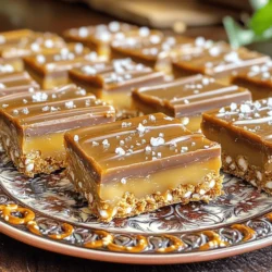 Für die Basis der Riegel benötigst du: - 2 Tassen zerdrückte Brezeln - 1 Tasse Graham-Cracker-Brösel - ½ Tasse ungesalzene Butter, geschmolzen Diese Zutaten ergeben eine knusprige und salzige Kruste. Die zerdrückten Brezeln bieten einen tollen Crunch. Graham-Cracker-Brösel sorgen für etwas Süße und Textur. Die geschmolzene Butter bindet alles zusammen und macht die Mischung geschmeidig. Für die Karamellschicht brauchst du: - ½ Tasse brauner Zucker, fest gepackt - 1 Tasse gesüßte Kondensmilch - 1 Tasse Karamellsauce Hier kommt die Süße ins Spiel! Der braune Zucker gibt den Riegeln einen tiefen, reichen Geschmack. Die gesüßte Kondensmilch sorgt für eine cremige Konsistenz. Die Karamellsauce macht die Schicht extra lecker und klebrig. Für das Topping verwendest du: - 1 Teelöffel Meersalz - 1 Tasse halbsüße Schokoladenstückchen Das Meersalz auf der Karamellschicht hebt den Geschmack hervor. Es sorgt für einen tollen Kontrast zur Süße. Die halbsüßen Schokoladenstückchen runden das Ganze ab und geben eine schokoladige Note. Mit diesen Zutaten bereitest du schnell und einfach die No Bake Salted Caramel Pretzel Bars zu. Sie sind perfekt für jedes Dessert oder einen Snack! - In einer großen Schüssel vermische ich die zerdrückten Brezeln, Graham-Cracker-Brösel, geschmolzene Butter und braunen Zucker. - Ich rühre, bis die Mischung wie feuchter Sand aussieht. - Dann lege ich eine 23x23 cm große Backform mit Backpapier aus. - Das Papier sollte über den Rand hinaushängen. - Jetzt drücke ich die Brezel-Mischung gleichmäßig und fest auf den Boden der Form. - In einem Topf erhitze ich die gesüßte Kondensmilch und die Karamellsauce bei mittlerer Hitze. - Ich rühre, bis die Mischung gut durchgewärmt ist. - Wichtig: Ich lasse es nicht kochen. - Die Karamelmischung gieße ich gleichmäßig über die Kruste. - Mit einem Spatel streiche ich die Karamellsoße glatt. - In einer mikrowellengeeigneten Schüssel schmelze ich die Schokoladenstückchen in 30-Sekunden-Intervallen. - Ich rühre dazwischen, bis die Schokolade glatt ist. - Die geschmolzene Schokolade gieße ich über die Karamellschicht. - Ich verteile sie gleichmäßig mit einem Spatel. - Jetzt stelle ich die Form für mindestens 2 Stunden in den Kühlschrank. - Nach der Kühlzeit hebe ich die Riegel mit dem Backpapier aus der Form. - Schließlich schneide ich sie in Quadrate oder Riegel. - Konsistenz der Kruste: Die Kruste sollte fest, aber nicht hart sein. Mische die zerdrückten Brezeln, Graham-Cracker-Brösel und die geschmolzene Butter gut. Drücke die Mischung gleichmäßig in die Form. So erhältst du eine stabile Basis. - Optimale Karamellzubereitung: Erhitze die gesüßte Kondensmilch und die Karamellsauce in einem Topf. Rühre ständig um, damit das Karamell gleichmäßig wird. Lass es nicht kochen, sonst wird es zu dick. - Dekorative Serviermöglichkeiten: Serviere die Riegel auf einem schönen Teller. Du kannst sie mit zusätzlicher Karamellsauce beträufeln. Das sieht toll und einladend aus. - Zusätzliche Garnierungen: Streue etwas Meersalz auf die Oberseite der Riegel. Das gibt einen tollen Kontrast zur Süße des Karamells. Du kannst auch gehackte Nüsse oder Schokoladenstückchen hinzufügen. - Überhitzung des Karamells: Achte darauf, die Karamelmischung nicht zu überhitzen. Wenn es zu heiß wird, kann es kristallisieren. - Ungleichmäßiges Schichten: Gieße das Karamell gleichmäßig über die Kruste. Nutze einen Spatel, um es glatt zu streichen. Das sorgt für eine schöne, gleichmäßige Schicht. {{image_4}} Für die No Bake Salted Caramel Pretzel Bars kannst du viele Zutaten ändern. Probiere verschiedene Karamellen aus. Eine schokoladige Karamellsauce gibt viel Geschmack. Du kannst auch weiße Schokolade verwenden, wenn du es süßer magst. Füge Nüsse wie Mandeln oder Walnüsse hinzu. Diese geben einen tollen Crunch. Süßigkeiten wie M&Ms oder kleine Karamellbonbons können ebenfalls gute Ergänzungen sein. Eine salzige Erdnussbutter-Variante macht die Riegel besonders lecker. Mische einfach Erdnussbutter in die Karamellschicht. Das gibt einen tollen Geschmack und eine schöne Kombination. Oder du kannst Schokoladen-Doppeldecker-Riegel machen. Lege eine Schicht Schokolade unter die Karamellschicht. Das macht die Bars noch schokoladiger und unwiderstehlich. Wenn du glutenfreie Brezeln verwendest, wird das Rezept glutenfrei. Das ist super für Menschen mit Glutenunverträglichkeit. Du kannst auch vegane Alternativen für Butter und Schokolade nutzen. Kokosöl ist eine gute Option für die Butter. Verwende vegane Schokolade, um die Riegel ganz pflanzlich zu halten. So kannst du die Bars genießen, egal welche Diät du hast. Die Riegel bleiben im Kühlschrank etwa eine Woche frisch. Sie sollten die Riegel in einem luftdichten Behälter aufbewahren. So bleibt die Konsistenz gut. Denken Sie daran, etwas Platz zwischen den Riegeln zu lassen. Dies verhindert, dass sie aneinander kleben. Möchten Sie die Riegel länger aufbewahren? Dann frieren Sie sie ein. Schneiden Sie die Riegel in Stücke, bevor Sie sie in einen Gefrierbeutel legen. Achten Sie darauf, die Luft herauszudrücken. So bleiben die Riegel bis zu drei Monate haltbar. Zum Auftauen legen Sie sie einfach für ein paar Stunden in den Kühlschrank. Servieren Sie sie dann kalt oder bei Raumtemperatur. Sie können die Riegel auch im Voraus zubereiten. So sparen Sie Zeit, wenn Sie Gäste haben. Bereiten Sie die Kruste und die Karamellschicht einen Tag vorher vor. Lassen Sie die Riegel dann gut kühlen. Am nächsten Tag sind sie bereit zum Servieren. Diese Tricks helfen Ihnen, Stress zu vermeiden und Ihre Gäste zu beeindrucken. Die No Bake Salted Caramel Pretzel Bars bleiben im Kühlschrank etwa eine Woche frisch. Lagere sie in einem luftdichten Behälter. Achte darauf, dass sie nicht mit anderen starken Gerüchen in Kontakt kommen. So bleiben sie lecker und knackig. Ja, du kannst die Schokolade auch im Wasserbad schmelzen. Fülle einen kleinen Topf mit Wasser und bringe es zum Sieden. Setze eine hitzebeständige Schüssel darauf, die die Oberkante des Topfes nicht berührt. Gib die Schokoladenstückchen in die Schüssel. Rühre, bis die Schokolade glatt ist. Es gibt viele leckere Ideen zur Variation. Du kannst Erdnussbutter zur Karamellsauce hinzufügen. Das gibt einen tollen Geschmack. Eine andere Möglichkeit ist, Nüsse oder getrocknete Früchte zu integrieren. Auch Milchschokolade anstelle von halbsüßer Schokolade ist eine gute Idee. Experimentiere und finde deine Lieblingskombination! Diese No Bake Salted Caramel Pretzel Bars sind einfach zuzubereiten und lecker. Wir haben die Hauptzutaten durch Mischung von Brezeln, Butter und Zucker erstellt. Die Karamellschicht, gefolgt von Schokolade, ist der Schlüssel zum Genuss. Ich teile Tipps, um Fehler zu vermeiden und Variationen zu entdecken. Genieße dein selbstgemachtes Dessert. Es wird beeindrucken! Bewahre die Riegel kühl auf oder friere sie ein. Experimentiere mit deinen eigenen Geschmäckern und Zutaten. So erhältst du immer neue, köstliche Kreationen.