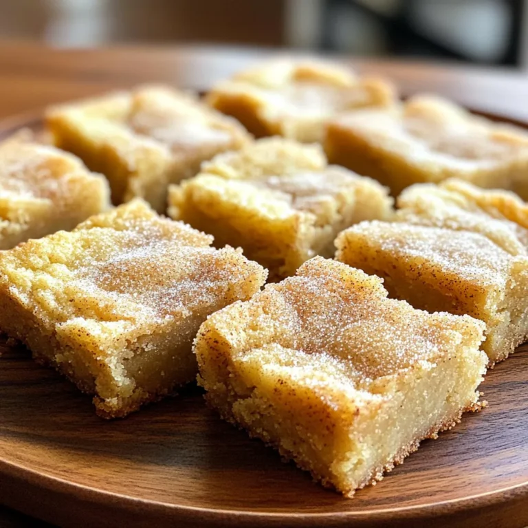 - 1 Tasse (2 Sticks) ungesalzene Butter - 1 ½ Tassen brauner Zucker, gepackt - 2 große Eier - 2 Teelöffel Vanilleextrakt - 2 Tassen Weizenmehl - 1 Teelöffel Backpulver - 1 Teelöffel Natron - ½ Teelöffel Salz - 1 Esslöffel gemahlener Zimt - ½ Tasse Zucker (zum Wälzen) Die Wahl der Zutaten ist sehr wichtig. Nutze frische Butter ohne Salz. Das gibt den Blondies einen tollen Geschmack. Brauner Zucker sorgt für Feuchtigkeit und Farbe. Wähle Eier, die frisch sind, um den besten Geschmack zu erzielen. Wenn du Zimt verwendest, entscheide dich für hochwertigen Zimt. Das verbessert das Aroma stark. Für glutenfreie Blondies kannst du glutenfreies Mehl verwenden. Achte darauf, dass die Mischung gut ist. Für vegane Blondies ersetze die Eier durch Apfelmus oder Leinsamen. Verwende vegane Butter anstelle von normaler Butter. Diese Alternativen machen das Rezept für mehr Menschen zugänglich. Um die braune Butter zu machen, schmelze die ungesalzene Butter in einem Topf. Stelle die Hitze auf mittlere Stufe. Rühre die Butter regelmäßig, während sie schmilzt. Nach etwa 5-7 Minuten wird die Butter goldbraun. Du wirst ein nussiges Aroma riechen. Nimm den Topf vom Herd und lasse die Butter etwas abkühlen. In einer großen Schüssel vermische jetzt die braune Butter und den braunen Zucker. Nutze einen Schneebesen, um alles glatt zu rühren. Füge die zwei großen Eier einzeln hinzu. Rühre gut nach jedem Ei um. Am Ende gib den Vanilleextrakt dazu. So erhältst du eine schöne, cremige Mischung. In einer separaten Schüssel vermengst du das Weizenmehl, Backpulver, Natron, Salz und den gemahlenen Zimt. Rühre alles gut durch, damit sich die Zutaten gleichmäßig verteilen. Jetzt gib die trockenen Zutaten nach und nach in die nassen Zutaten. Rühre vorsichtig, bis sich alles verbunden hat. Achte darauf, nicht zu lange zu rühren, damit die Blondies schön weich bleiben. Ein häufiger Fehler ist, die Butter zu stark zu erhitzen. Das kann die Blondies trocken machen. Achte darauf, die Butter nur bis zur goldbraunen Farbe zu kochen. Ein weiterer Fehler ist, die trockenen Zutaten zu lange zu mischen. Rühre nur so lange, bis alles verbunden ist. Zu viel Rühren kann die Blondies zäh machen. Schließlich sollte der Teig immer gut gekühlt werden. Wenn du das nicht tust, laufen die Blondies beim Backen auseinander. Um die perfekte Konsistenz zu erreichen, achte auf die Butter. Braune Butter gibt den Blondies einen nussigen Geschmack. Verwende ungesalzene Butter für mehr Kontrolle über den Salzgehalt. Der Teig sollte dick, aber nicht schwer sein. Wenn du ihn in die Form gibst, sollte er sich leicht verteilen lassen, aber nicht fließen. Eine gute Konsistenz ist wichtig, um die Blondies weich und chewy zu machen. Die Süße der Blondies kann leicht angepasst werden. Wenn du es weniger süß magst, reduziere den braunen Zucker um ¼ Tasse. Alternativ kannst du mehr Zimt hinzufügen, um den Geschmack zu verstärken. Experimentiere mit anderen Gewürzen wie Muskatnuss oder Ingwer. Du kannst auch kleine Stücke von Schokolade oder Nüssen einfügen, um den Geschmack zu verändern. So bleiben die Blondies aufregend und neu. {{image_4}} Ich liebe es, meine Blondies zu variieren. Zusätzliche Aromen machen sie noch besser. Du kannst Schokoladenstückchen oder Nüsse hinzufügen. Dunkle Schokolade gibt einen tollen Kontrast. Walnüsse oder Pecannüsse sorgen für einen schönen Crunch. Füge etwa 1 Tasse deiner Wahl hinzu, bevor du die trockenen Zutaten mischst. So wird jeder Bissen aufregend. Gewürze verändern den Geschmack. Du kannst mehr Zimt oder Muskat hinzufügen. Diese Gewürze geben den Blondies eine warme Note. Probiere auch Ingwer oder Nelken für eine andere Geschmacksrichtung. Ein Teelöffel von jedem Gewürz kann viel ausmachen. Experimentiere, um deinen perfekten Mix zu finden. Für saisonale Anlässe sind Abwandlungen toll. Im Herbst kannst du Kürbispüree hinzufügen. Das macht die Blondies saftig und lecker. Verwende etwa 1 Tasse Kürbispüree und reduziere die Butter etwas. Im Frühling kannst du Zitronenschale für einen frischen Geschmack verwenden. Jede Saison bietet neue Ideen. Lass deiner Kreativität freien Lauf! Frisch gebackene Blondies schmecken am besten, wenn sie richtig gelagert werden. Ich empfehle, sie bei Raumtemperatur in einem luftdichten Behälter aufzubewahren. So bleiben sie weich und lecker. Vermeide die Lagerung im Kühlschrank, da die Blondies dort austrocknen können. Wenn du die Blondies gut lagerst, halten sie etwa eine Woche. Nach ein paar Tagen verlieren sie etwas an Frische, aber sie sind immer noch köstlich. Achte darauf, dass sie nicht in der Nähe von starken Gerüchen gelagert werden, da sie diese aufnehmen können. Um die Blondies in perfekte Stücke zu schneiden, lasse sie vollständig abkühlen. Nutze ein scharfes Messer, um gleichmäßige Quadrate zu erhalten. Wenn du sie verpackst, lege ein Stück Backpapier zwischen die Lagen. So kleben sie nicht zusammen und bleiben frisch. Wenn du sie verschenken willst, kannst du sie schön in Folie einwickeln oder in eine dekorative Box legen. Ja, du kannst die Blondies im Voraus zubereiten. Bereite den Teig einfach vor und stelle ihn in den Kühlschrank. Du kannst ihn bis zu zwei Tage aufbewahren. So sparst du Zeit, wenn Gäste kommen oder du eine süße Belohnung brauchst. Um die Blondies einzufrieren, lasse sie zuerst vollständig abkühlen. Schneide die Blondies in Stücke und lege sie in einen gefrierfesten Beutel. Entferne die Luft und beschrifte den Beutel mit dem Datum. So bleiben sie bis zu drei Monate frisch. Diese Blondies sind nicht glutenfrei oder vegan. Sie enthalten Weizenmehl und Eier. Du kannst jedoch glutenfreies Mehl und Apfelmus als Ei-Ersatz verwenden, um eine glutenfreie und vegane Version zu machen. Achte darauf, dass alle anderen Zutaten ebenfalls frei von tierischen Produkten sind. Die besten Serviervorschläge sind einfach. Serviere die Blondies warm mit einer Kugel Vanilleeis. Ein leichter Zimtstaub darüber macht sie noch köstlicher. Du kannst auch Schokoladensauce oder Karamellsoße hinzufügen für einen extra Leckerbissen. Brown Butter Snickerdoodle Blondies sind ein echter Genuss. Wir haben die besten Zutaten ausgewählt und Alternativen für spezielle Diäten gefunden. Die Schritt-für-Schritt-Anleitung macht das Backen einfach. Außerdem haben wir Tipps gegeben, um häufige Fehler zu vermeiden und die perfekte Konsistenz zu erreichen. Variationen bringen neue Geschmäcker in die Blondies. Denke daran, sie richtig zu lagern, damit sie frisch bleiben. Am Ende kannst du sie sogar im Voraus zubereiten oder einfrieren. Diese Blondies sind ein Hit für jeden Anlass. Viel Spaß beim Backen!