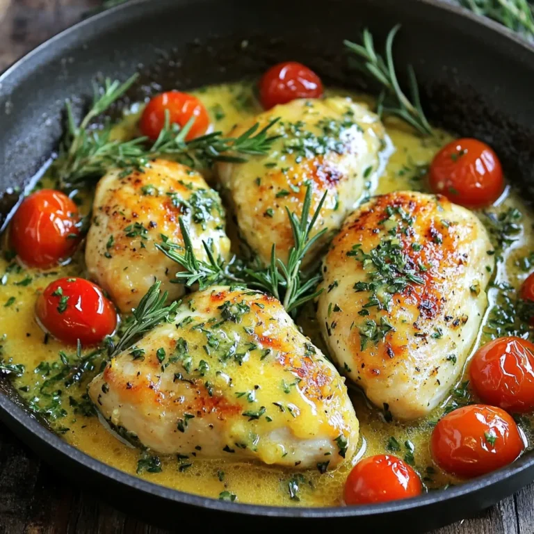 - 4 Hähnchenbrustfilets ohne Haut und Knochen (ca. 680 g) - 4 Esslöffel ungesalzene Butter, aufgeteilt - 6 Knoblauchzehen, fein gehackt - 1 Teelöffel frischer Rosmarin, gehackt (oder 1/2 Teelöffel getrocknet) - 1 Teelöffel frischer Thymian, gehackt (oder 1/2 Teelöffel getrocknet) Die Hauptzutaten für dieses Rezept sind einfach und leicht zu finden. Die Hähnchenbrustfilets sind mager und zart. Sie nehmen die Aromen der Butter und des Knoblauchs gut auf. Ungesalzene Butter gibt dir Kontrolle über den Salzgehalt. Frischer Knoblauch verleiht dem Gericht sein tolles Aroma. Kräuter wie Rosmarin und Thymian fügen mehr Geschmack hinzu. - Salz und Pfeffer nach Geschmack - 240 ml Hühnerbrühe - 1 Esslöffel Zitronensaft Die Gewürze sind einfach, aber wichtig. Salz und Pfeffer bringen die Aromen hervor. Hühnerbrühe sorgt für eine tiefe, reichhaltige Basis. Zitronensaft fügt Frische hinzu und balanciert die Butter. Diese Zutaten machen das Gericht lebendig und lecker. - 1 Tasse Kirschtomaten, halbiert - Frische Petersilie, gehackt (zum Garnieren) Die Garnitur ist der letzte Schliff. Kirschtomaten bringen Farbe und Süße. Sie schmecken frisch und saftig. Frische Petersilie sorgt für einen schönen Kontrast und zusätzlichen Geschmack. Diese einfachen Zutaten machen das Gericht nicht nur lecker, sondern auch ansprechend. Würzen Sie die Hähnchenbrustfilets mit Salz und Pfeffer. Das gibt den Filets Geschmack. Streuen Sie die Gewürze gleichmäßig auf beide Seiten. Achten Sie darauf, dass alle Bereiche gut gewürzt sind. So wird das Hähnchen noch köstlicher. Erhitzen Sie zwei Esslöffel Butter in einer großen Pfanne. Wählen Sie mittlere bis hohe Hitze. Legen Sie die Hähnchenbrustfilets in die Pfanne. Braten Sie sie für etwa 6-7 Minuten auf jeder Seite. Achten Sie darauf, dass die Filets hellgolden werden. Die Innentemperatur sollte 75°C erreichen. Nehmen Sie die Filets dann aus der Pfanne und legen Sie sie beiseite. Geben Sie die restlichen zwei Esslöffel Butter in die Pfanne. Warten Sie, bis die Butter schmilzt. Fügen Sie dann den gehackten Knoblauch, den Rosmarin und den Thymian hinzu. Sautieren Sie diese Mischung für 1-2 Minuten. Der Knoblauch sollte aromatisch sein, aber nicht anbrennen. Gießen Sie die Hühnerbrühe und den Zitronensaft in die Pfanne. Nutzen Sie einen Holzlöffel, um den Boden abzuscrapen. So lösen Sie alle leckeren Reste. Lassen Sie die Mischung 3-4 Minuten köcheln, damit sie leicht reduziert wird. Das Ablöschen ist wichtig, um den vollen Geschmack zu erreichen. Rühren Sie die halbierten Kirschtomaten ein. Lassen Sie sie 2-3 Minuten garen, bis sie weich sind. Die Tomaten geben ein frisches Aroma. Sie bringen auch eine schöne Textur ins Gericht. Legen Sie die gebratenen Hähnchenbrustfilets zurück in die Pfanne. Löffeln Sie die Sauce über die Filets. Erhitzen Sie alles für eine weitere Minute. Garnieren Sie das Gericht mit frischer Petersilie, wenn Sie es servieren. Dies sieht toll aus und schmeckt noch besser. Servieren Sie es heiß auf einem Bett aus Reis, Pasta oder mit knusprigem Brot. Überprüfen Sie die Innentemperatur. Sie sollte 75°C erreichen. Nutzen Sie ein Fleischthermometer. Dies sorgt dafür, dass das Hähnchen saftig bleibt. Lassen Sie das Hähnchen nach dem Braten ruhen. Das hilft, die Säfte zu bewahren. Sie können die Kräuter anpassen. Frischer Basilikum passt gut. Oregano ist auch lecker. Wenn Sie es scharf mögen, fügen Sie etwas Chili hinzu. Experimentieren Sie mit verschiedenen Geschmäckern. Jede Variation bringt neue Überraschungen. Für dieses Rezept empfehle ich eine große Pfanne. Eine gute Kochzange hilft beim Wenden des Hähnchens. Ein Holzlöffel ist perfekt zum Ablöschen der Pfanne. Ein Fleischthermometer ist für die perfekte Garzeit nützlich. {{image_4}} Um eine Low-Carb-Version des Knoblauch-Butter-Hähnchen zuzubereiten, ersetzen Sie die Beilagen. Statt Reis oder Pasta können Sie Blumenkohlreis oder Zucchini-Nudeln verwenden. Diese Optionen halten das Gericht leicht und gesund. Sie bieten auch einen tollen Geschmack, der gut mit der Knoblauch-Butter-Sauce harmoniert. Fügen Sie frisches Gemüse hinzu, um das Gericht zu bereichern. Saisonales Gemüse wie Brokkoli, Zucchini oder Paprika passt gut. Diese Gemüsesorten bringen Farbe und Nährstoffe. Einfach das Gemüse in die Pfanne geben, wenn Sie die Kirschtomaten hinzufügen. Kochen Sie alles zusammen, bis das Gemüse zart ist. Möchten Sie es würziger? Fügen Sie Chili oder Paprika hinzu. Diese Zutaten geben dem Gericht eine schöne Schärfe. Sie können frische Chilischoten oder Paprikapulver verwenden. Einfach die Chili mit dem Knoblauch anbraten, bevor Sie die Brühe hinzufügen. So wird die Sauce würzig und aromatisch. Kühlen Sie das Hähnchen nach dem Kochen schnell ab. Lagern Sie es in einem luftdichten Behälter. Im Kühlschrank bleibt es frisch für etwa 3 bis 4 Tage. Für längere Lagerung können Sie das Hähnchen einfrieren. Wickeln Sie es gut in Folie oder nutzen Sie einen Gefrierbeutel. So bleibt es bis zu 3 Monate haltbar. Das Gericht bleibt frisch, wenn Sie es richtig lagern. Im Kühlschrank sind 3 bis 4 Tage optimal. Im Gefrierschrank kann es bis zu 3 Monate halten. Achten Sie darauf, das Hähnchen gut zu verpacken, um Gefrierbrand zu vermeiden. Wärmen Sie das Hähnchen langsam auf. Nutzen Sie dazu eine Pfanne oder die Mikrowelle. In der Pfanne können Sie etwas Brühe oder Wasser hinzufügen, um das Hähnchen feucht zu halten. In der Mikrowelle verwenden Sie eine Abdeckung, um Dampf zu erzeugen. So bleibt das Hähnchen zart und saftig. Die empfohlene Kochzeit für das Hähnchen beträgt etwa 12 bis 14 Minuten. Du musst die Hähnchenbrustfilets auf jeder Seite 6 bis 7 Minuten braten. Überprüfe die Innentemperatur mit einem Fleischthermometer. Sie sollte 75°C erreichen. So wird dein Hähnchen zart und saftig. Ja, du kannst das Rezept auch mit anderen Fleischsorten machen. Du kannst Putenbrust oder Schweinefilet verwenden. Achte darauf, die Kochzeit anzupassen. Schweinefleisch braucht länger, während Pute ähnlich wie Hähnchen kocht. So kannst du das Gericht nach deinem Geschmack anpassen. Beliebte Side-Dish-Ideen sind Reis, Pasta oder knuspriges Brot. Du kannst auch einen frischen Salat oder gedünstetes Gemüse dazu servieren. Diese Beilagen ergänzen die Aromen des Gerichts perfekt. Sie nehmen die köstliche Knoblauch-Butter-Sauce gut auf. In diesem Blogbeitrag haben wir die wichtigsten Zutaten für ein leckeres Hähnchengericht besprochen. Du hast gelernt, wie du Hähnchenbrust richtig vorbereitest und brätst. Wir haben die aromatische Knoblauch-Butter-Sauce und die perfekten Garzeiten behandelt. Mein endgültiger Tipp: Experimentiere mit neuen Gewürzen und Variationen, um Abwechslung ins Gericht zu bringen. Mit den richtigen Zutaten und Techniken kannst du ein köstliches Essen zaubern, das immer gelingt. Probiere es selbst aus!