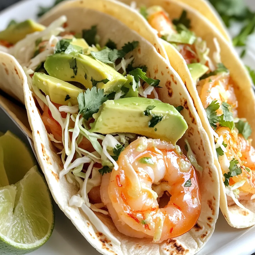 - 450 g Garnelen, geschält und entdarmt - 4 Esslöffel Butter - 4 Knoblauchzehen, fein gehackt - 1 Esslöffel Limettensaft - 1 Teelöffel Paprikapulver - 1 Teelöffel Kreuzkümmel - Salz und Pfeffer nach Geschmack Die Garnelen sind die Stars dieses Rezepts. Sie sollten frisch sein und gut gewürzt werden. Ich benutze Paprikapulver und Kreuzkümmel für tollen Geschmack. Die Butter gibt den Tacos einen reichen, cremigen Geschmack. Knoblauch bringt eine leckere Note, die einfach perfekt ist. Der Limettensaft fügt Frische hinzu und balanciert die Aromen. - 8 kleine Maistortillas - 1 Tasse fein gehobelter Weißkohl - 1 Avocado, in Scheiben geschnitten - ¼ Tasse frischer Koriander, gehackt - Limettenviertel zum Servieren Die Maistortillas sind ideal für die Tacos. Sie sind weich und nehmen die Füllung gut auf. Weißkohl gibt Crunch und Frische. Avocado fügt Cremigkeit hinzu, und Koriander bringt ein tolles Aroma. Limettenviertel sind perfekt zum Auspressen über die fertigen Tacos. - Anzahl der Portionen: 4 - Geschätzte Kalorien pro Portion: ca. 350 Diese Tacos sind einfach und schnell zuzubereiten. Pro Portion sind sie nahrhaft und lecker. Sie bieten ein gutes Gleichgewicht aus Proteinen und gesunden Fetten. Ideal für ein schnelles Abendessen oder einen Snack. Zuerst tupfen Sie die Garnelen mit einem Küchentuch trocken. Dann würzen Sie die Garnelen mit: - Paprikapulver - Kreuzkümmel - Salz - Pfeffer Mischen Sie die Gewürze gut, damit jede Garnele gleichmäßig gewürzt ist. Nehmen Sie eine große Pfanne und erhitzen Sie sie bei mittlerer Hitze. Fügen Sie dann die Butter hinzu und lassen Sie sie schmelzen. Warten Sie, bis die Butter anfängt zu schäumen. Das zeigt, dass sie bereit ist. Geben Sie den gehackten Knoblauch in die Pfanne. Braten Sie ihn für etwa 30 Sekunden an. Der Knoblauch sollte aromatisch und leicht goldbraun sein. Fügen Sie nun die gewürzten Garnelen in die Pfanne hinzu. Braten Sie sie 2-3 Minuten auf jeder Seite, bis sie rosa und durchscheinend sind. Gießen Sie den Limettensaft über die Garnelen. Rühren Sie gut um, sodass sich die Gewürze gleichmäßig verteilen. In einer separaten Pfanne erwärmen Sie die Maistortillas für etwa 30 Sekunden auf jeder Seite. Sie sollten weich und biegsam sein. Um die Tacos zusammenzustellen, legen Sie einige Garnelen auf jede Tortilla. Fügen Sie den gehobelten Kohl, die Avocadoscheiben und den frischen Koriander hinzu. Servieren Sie die Tacos sofort mit Limettenvierteln. Frische Garnelen erkennen Achte auf die Farbe der Garnelen. Sie sollten hell und glänzend sein. Frische Garnelen riechen leicht nach Meer. Vermeide solche, die einen starken Fischgeruch haben. Überprüfe auch die Textur. Sie sollten fest, nicht matschig sein. Garzeit optimieren Die Garzeit ist entscheidend. Brate die Garnelen 2-3 Minuten pro Seite. Sie sind fertig, wenn sie rosa und durchscheinend sind. Übergarte Garnelen werden zäh. Achte darauf, sie rechtzeitig aus der Pfanne zu nehmen. Methoden zum Erwärmen Du kannst die Maistortillas in einer Pfanne oder Mikrowelle erwärmen. In der Pfanne solltest du sie 30 Sekunden pro Seite erhitzen. In der Mikrowelle lege sie zwischen zwei feuchte Papiertücher und erhitze sie 20-30 Sekunden. Tipps für die perfekte Konsistenz Die Tortillas sollten weich und biegsam sein. Achte darauf, sie nicht zu lange zu erhitzen. Zu langes Erwärmen macht sie brüchig. Halte sie warm, indem du sie in ein sauberes Tuch wickelst. Alternative Gemüse und Saucen Du kannst verschiedene Gemüse verwenden. Paprika, Tomaten oder Radieschen passen gut. Für Saucen probiere Joghurt oder scharfe Salsa. Diese geben zusätzlichen Geschmack. Anpassen für zusätzliche Geschmäcker Füge Limette oder Chili hinzu, um die Tacos aufzupeppen. Du kannst auch Käse oder Bohnen integrieren. So machst du die Tacos noch nahrhafter und schmackhafter. {{image_4}} Wenn du eine vegetarische Option suchst, kannst du die Garnelen durch Zucchini oder Pilze ersetzen. Diese Gemüse bringen viel Geschmack. Schneide sie in kleine Stücke. Brate sie in der Knoblauchbutter wie die Garnelen. So erhältst du ein leckeres und gesundes Gericht. Um verschiedene Geschmäcker zu kreieren, füge Gewürze hinzu. Chili flakes bringen Schärfe. Eine Prise Oregano oder Thymian sorgt für mehr Tiefe. Du kannst auch frische Kräuter wie Basilikum verwenden. Experimentiere mit verschiedenen Dressings. Eine würzige Salsa oder eine Joghurtsoße passt toll. Probiere auch verschiedene Tortillas aus. Weiche Tortillas oder Vollkorn-Tortillas bringen neue Texturen. Mais- oder Weizentortillas sind ebenfalls lecker. Serviere die Tacos mit frischem Gemüse. Guacamole oder eine scharfe Salsa passen gut dazu. Ein einfacher grüner Salat bringt Frische. Für Getränke empfehle ich eine kühle Limonade oder ein leichtes Bier. Ein spritziger Weißwein passt auch gut. Diese Kombination macht dein Essen noch besonderer. Wenn du Reste hast, lagere die Tacos am besten in einem luftdichten Behälter. So bleiben sie frisch. Du kannst die Garnelen und die Tortillas getrennt aufbewahren. Das schützt die Tortillas vor dem Durchweichen. Stelle sicher, dass die Garnelen abgekühlt sind, bevor du sie in den Behälter gibst. So vermeidest du Kondensation und Feuchtigkeit. Um die Garnelen einzufrieren, lege sie in einen Gefrierbeutel. Drücke die Luft heraus und schließe den Beutel gut. Du kannst die Garnelen bis zu drei Monate einfrieren. Für die Tortillas ist das Einfrieren einfach. Staple sie mit Backpapier dazwischen in einen Gefrierbeutel. So kleben sie nicht zusammen. Wenn du bereit bist, sie zu verwenden, lasse sie im Kühlschrank auftauen. Die frisch zubereiteten Garnelen-Tacos halten sich im Kühlschrank ein bis zwei Tage. Achte darauf, sie gut abzudecken. Nach dem Einfrieren sind die Garnelen etwa drei Monate haltbar. Allerdings kann die Textur nach dem Auftauen etwas ändern. Wenn du die Tacos aufwärmst, achte darauf, sie gleichmäßig zu erhitzen. So bleiben sie schmackhaft. Die Zubereitung dauert nur 15 Minuten, inklusive der Vorbereitung. Du brauchst etwa 5 Minuten, um alle Zutaten bereit zu machen. Die Garzeit der Garnelen beträgt etwa 6 Minuten. Dies macht es einfach und schnell, ein leckeres Gericht zu genießen. Ja, du kannst gefrorene Garnelen verwenden. Achte darauf, sie vorher gut abzutauen. Lege sie einfach in kaltes Wasser für etwa 10-15 Minuten. Trockne sie danach gut ab, um die perfekte Konsistenz zu erreichen. Die Garzeit bleibt gleich. Zu diesen Tacos passen viele Beilagen. Hier sind ein paar Vorschläge: - Reis: Ein einfacher, weißer Reis ergänzt die Aromen. - Bohnen: Schwarze oder Pintobohnen sind nahrhaft und köstlich. - Salsa: Eine frische Tomatensalsa bringt Farbe und Geschmack. - Guacamole: Cremige Avocado passt perfekt zu den Tacos. - Chips: Tortilla-Chips sind ein toller Snack dazu. Die Zubereitung von Knoblauchbutter-Garnelen-Tacos ist einfach und lecker. Wir haben die Hauptzutaten, wie frische Garnelen, Butter und Limettensaft, besprochen. Außerdem gab es Tipps zur perfekten Zubereitung und Variation. Du kannst die Tacos an deinen Geschmack anpassen. Ob mit Avocado, Koriander oder sogar vegetarischen Optionen, die Möglichkeiten sind endlos. Halte deine Reste frisch und genieße sie später. Mit diesen einfachen Schritten machst du köstliche Tacos, die jeder mag.