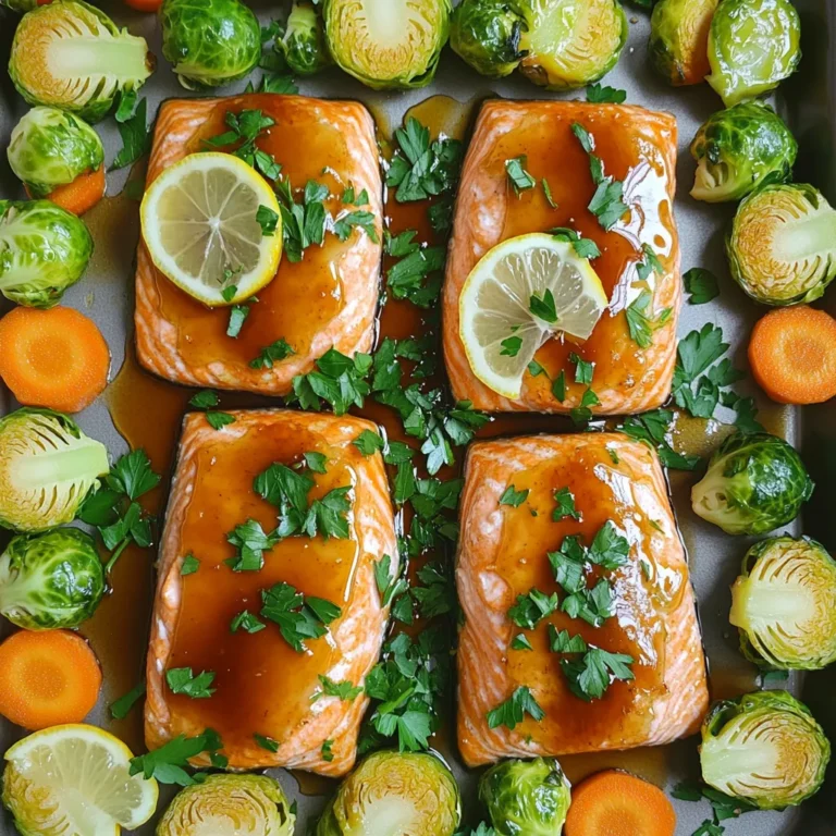 - 4 Lachsfilets - 60 ml reiner Ahornsirup - 2 Esslöffel Dijon-Senf - 2 Esslöffel Sojasauce (oder Tamari für eine glutenfreie Option) - 1 Esslöffel Olivenöl - 2 Knoblauchzehen, fein gehackt - 1 Zitrone, in dünne Scheiben geschnitten - 200 g Rosenkohl, halbiert - 200 g Babykare, halbiert oder grob gehackt - Salz und Pfeffer nach Geschmack - Frische Petersilie, gehackt (zum Garnieren) Für den besten Geschmack wähle frische Lachsfilets. Sie sollten eine leuchtende Farbe haben. Reiner Ahornsirup ist wichtig. Er gibt dem Gericht die süße Note. Dijon-Senf sorgt für einen tollen Kontrast. Sojasauce bringt Umami in das Rezept. Frisches Gemüse macht das Gericht gesund und knackig. Verwende kleine Rosenkohl und Babykare für beste Textur. Wenn du Gluten meiden musst, benutze Tamari statt Sojasauce. Du kannst den Lachs auch durch Tofu ersetzen. Das ist eine tolle Option für Vegetarier. Anstelle von Babykare kannst du Zucchini oder Karotten verwenden. Diese Alternativen sind lecker und passen gut zum Gericht. Zuerst heize deinen Ofen auf 200°C vor. Nimm dann ein großes Backblech. Halbiere den Rosenkohl und die Babykare. Lege das Gemüse gleichmäßig auf das Blech. Dies sorgt für eine gleichmäßige Garung. Du kannst etwas Olivenöl darüber träufeln, damit das Gemüse nicht klebt. In einer Schüssel vermischst du reinen Ahornsirup, Dijon-Senf, Sojasauce, Olivenöl und gehackten Knoblauch. Rühre alles gut um, bis die Glasur gleichmäßig aussieht. So wird der Lachs nach dem Garen lecker süß und herzhaft. Platziere die Lachsfilets in der Mitte des Backblechs. Achte darauf, dass die Haut nach unten zeigt. Gieße die Hälfte der Glasur gleichmäßig über den Lachs. Lege die Zitronenscheiben auf den Lachs und um das Gemüse. Das bringt mehr Geschmack. Röste alles im Ofen für 15 bis 20 Minuten. Baste den Lachs während des Garens mit der restlichen Glasur. Wenn der Lachs gar ist, nimm das Blech heraus und garniere es mit frischer Petersilie. Um perfekten Lachs zu bekommen, wähle frische Filets. Die Haut sollte glänzend und feucht sein. Lege die Filets mit der Hautseite nach unten auf das Blech. Dadurch bleibt der Lachs saftig. Die Glasur ist der Schlüssel. Gieße sie gleichmäßig auf den Lachs. Wenn du den Lachs während des Garens ein paar Mal mit der Glasur bestreichst, wird er noch besser. Achte darauf, den Lachs nicht zu lange zu garen. Er sollte zart und leicht flockig sein. Für das Gemüse ist eine gleichmäßige Zubereitung wichtig. Halbiere den Rosenkohl und die Babykarotten, damit sie gleichmäßig garen. Mische sie gut mit Olivenöl, Salz und Pfeffer. So erhalten sie einen tollen Geschmack. Lege das Gemüse in einer einzigen Schicht auf das Blech. Dadurch wird es schön knusprig. Wenn du magst, kannst du das Gemüse auch mit Gewürzen wie Paprika oder Thymian verfeinern. Ein häufiger Fehler ist, den Lachs zu übergaren. Überprüfe die Garzeit und die Temperatur. Ein weiterer Fehler ist, das Gemüse nicht richtig vorzubereiten. Achte darauf, dass das Gemüse gleichmäßig geschnitten ist. Zu viel Glasur kann auch den Lachs überwältigen. Verwende sie sparsam und fülle nach Bedarf nach. Wenn du diese Tipps beachtest, wird dein Gericht sicher ein Hit! {{image_4}} Du kannst dieses Rezept leicht anpassen, indem du andere Fische verwendest. Forelle oder Kabeljau sind tolle Alternativen. Sie haben einen milden Geschmack und nehmen die Glasur gut auf. Lachs ist zwar beliebt, aber andere Fische bringen neue Aromen. Stelle sicher, dass die Garzeit ähnlich bleibt, um perfekte Ergebnisse zu erzielen. Das Gemüse kann leicht variiert werden. Du kannst Brokkoli oder Karotten verwenden, wenn du etwas anderes magst. Zucchini oder Paprika bringen ebenfalls frische Farben und Geschmäcker. Achte darauf, das Gemüse gleichmäßig zu schneiden, damit alles zur gleichen Zeit gar wird. Dies sorgt für einen bunten Teller und viele gesunde Nährstoffe. Wenn du auf Gluten achtest, ist Sojasauce kein Problem. Verwende einfach Tamari, das glutenfrei ist. Die Glasur bleibt so lecker und du kannst den vollen Geschmack genießen. Achte darauf, dass alle anderen Zutaten ebenfalls glutenfrei sind, um dein Gericht sicher zu machen. So kannst du das Rezept ohne Sorgen genießen. Um die Reste des Ahornsirup-glasierten Lachses zu lagern, lege sie in einen luftdichten Behälter. Du kannst den Lachs und das Gemüse getrennt oder zusammen aufbewahren. Stelle sicher, dass der Behälter gut verschlossen ist. So bleibt die Frische erhalten und der Geschmack bleibt stark. Wenn du die Reste aufwärmst, mache das sanft. Heize den Ofen auf 175°C (350°F) vor. Lege den Lachs und das Gemüse auf ein Backblech. Bedecke das Blech mit Folie, um das Austrocknen zu verhindern. Erwärme es für etwa 10-15 Minuten. So bleibt der Lachs saftig und das Gemüse zart. Im Kühlschrank hält der Lachs etwa 2-3 Tage. Stelle sicher, dass du ihn in einem luftdichten Behälter lagerst. Im Gefrierschrank kannst du den Lachs bis zu 3 Monate aufbewahren. Achte darauf, ihn gut einzuwickeln, um Gefrierbrand zu vermeiden. Vor dem Verzehr solltest du ihn über Nacht im Kühlschrank auftauen. Den Lachs garen Sie in etwa 15 bis 20 Minuten. Die genaue Zeit hängt von der Dicke der Filets ab. Ein dickeres Stück kann etwas länger brauchen. Achten Sie darauf, dass der Lachs nicht trocken wird. Er sollte innen zart und saftig bleiben. Ja, Sie können Ahornsirup durch Honig oder Agavendicksaft ersetzen. Beide bieten eine süße Note, die gut passt. Der Geschmack wird jedoch leicht anders sein. Probieren Sie es aus, um Ihre perfekte Kombination zu finden. Zu Ahornsirup-glasiertem Lachs passen viele Beilagen gut. Ich empfehle, frischen Salat oder gedämpften Reis zu servieren. Auch Quinoa ist eine tolle Wahl. Eine Zitrone als Garnitur fügt Frische hinzu und rundet das Gericht ab. In diesem Blogbeitrag haben wir alles über ahornsirup-glasierten Lachs besprochen. Wir schauten uns die besten Zutaten und Alternativen an. Die Schritt-für-Schritt-Anleitung machte die Zubereitung einfach. Tipps und Tricks helfen, häufige Fehler zu vermeiden. Variationen zeigen, wie man das Gericht anpassen kann. Schließlich gab es nützliche Lagerinformationen und häufige Fragen. Ich hoffe, du probierst das Rezept aus und genießt das Gericht! Es wird dir schmecken.