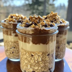 - 1 Tasse Haferflocken (gerollt) - 2 Tassen Mandelmilch (oder andere Milch nach Wahl) - 1/2 Tasse griechischer Joghurt (natur oder Vanille) - 1/4 Tasse cremige Erdnussbutter - 2 Esslöffel Ahornsirup (oder Honig) - 1 Esslöffel Kakaopulver - 1/2 Teelöffel Vanilleextrakt - Eine Prise Salz - 1/4 Tasse Zartbitter-Schokoladenstückchen (oder Mini-Schokoladenstückchen) - Gehackte Erdnüsse für das Topping (nach Belieben) Die genauen Mengen sorgen für ein harmonisches Geschmackserlebnis. Eine Tasse Haferflocken gibt eine gute Basis. Zwei Tassen Mandelmilch machen die Mischung schön cremig. Der griechische Joghurt bringt zusätzlichen Protein und Geschmack. Ein Viertel Tasse Erdnussbutter sorgt für den tollen Erdnussgeschmack. Der Ahornsirup fügt die nötige Süße hinzu. Ein Esslöffel Kakaopulver gibt den Schokoladengeschmack. Vanilleextrakt und Salz runden alles ab. Wählen Sie frische Haferflocken für die beste Textur. Bei der Milch können Sie jede pflanzliche oder tierische Option wählen. Achten Sie auf hochwertigen griechischen Joghurt. Erdnussbutter sollte natürlich und ohne Zuckerzusatz sein. Für den besten Schokoladengeschmack verwenden Sie Zartbitter-Schokoladenstückchen. Frische gehackte Erdnüsse sorgen für einen leckeren Crunch. Ich beginne mit einer großen Rührschüssel. Dort gebe ich die Haferflocken, die Mandelmilch, den griechischen Joghurt und die Erdnussbutter. Ich vermenge alles gut mit einem Löffel. Es sollte eine glatte Mischung entstehen. Dann füge ich den Ahornsirup, das Kakaopulver, den Vanilleextrakt und eine Prise Salz hinzu. Ich mische erneut, bis alles gut integriert ist. Zum Schluss hebe ich die Schokoladenstückchen vorsichtig unter. Jetzt verteile ich die Mischung gleichmäßig auf zwei Gläser oder Behälter. Achte darauf, dass du die Gläser nicht zu voll machst. Die Mischung braucht Platz zum Quellen. Ich schließe die Gläser mit einem Deckel oder Frischhaltefolie. Die Gläser kommen nun in den Kühlschrank. Sie sollten dort mindestens 6-8 Stunden bleiben. Diese Zeit hilft den Haferflocken, weicher zu werden. Am nächsten Morgen rühre ich die Haferflocken gut um. Wenn die Mischung zu dick ist, gebe ich einfach einen Schuss Milch dazu. So erreiche ich die perfekte Konsistenz. Ich garnieren die Haferflocken mit gehackten Erdnüssen und einem weiteren Klecks Erdnussbutter. Ein häufiger Fehler ist, die Haferflocken nicht gut zu mischen. Sie sollten sicherstellen, dass alle Zutaten gleichmäßig verteilt sind. Wenn die Mischung nicht gut vermengt ist, können die Haferflocken klumpig werden. Achten Sie darauf, die Schokoladenstückchen vorsichtig unterzuheben, um sie nicht zu zerbrechen. Das macht einen großen Unterschied im Geschmack und in der Textur. Jeder hat einen anderen Geschmack. Wenn Sie es süßer mögen, fügen Sie mehr Ahornsirup oder Honig hinzu. Sie können auch mit dem Kakaopulver spielen. Mögen Sie es schokoladiger? Dann erhöhen Sie die Menge. Sehen Sie, was für Sie am besten funktioniert. Experimentieren ist der Schlüssel, um Ihre perfekte Mischung zu finden. Die Präsentation zählt! Verwenden Sie klare Gläser, um die Schichten zu zeigen. Das sieht nicht nur gut aus, sondern macht auch Lust auf mehr. Fügen Sie ein paar Scheiben Banane oder extra Schokoladenstückchen als Dekoration hinzu. Ein Klecks Erdnussbutter oben drauf gibt dem Ganzen das gewisse Etwas. {{image_4}} Du kannst die Erdnussbutter durch Mandelbutter ersetzen. Mandelbutter hat weniger gesättigte Fette. Verwende auch Haferflocken ohne Gluten. Sie sind gut für eine glutenfreie Diät. Statt griechischem Joghurt kannst du Kokosjoghurt nehmen. Das gibt einen tollen Geschmack. Für weniger Zucker nimm einfach einen Süßstoff deiner Wahl. So bleibt dein Frühstück gesund und lecker. Fühle dich frei, mit Aromen zu spielen! Füge Zimt oder Muskatnuss hinzu für mehr Geschmack. Du kannst auch eine Banane zerdrücken und unterrühren. Das macht die Haferflocken süßer. Probiere auch Chiasamen für einen nussigen Touch. Sie sind reich an Ballaststoffen! Ein Teelöffel Erdnussbutter oben drauf gibt einen extra Kick. Möchtest du das Rezept vegan machen? Nutze pflanzliche Joghurtalternativen. Mandelmilch ist schon vegan. Achte darauf, dass der Ahornsirup echt ist. So bleibt alles pflanzlich. Du kannst dunkle Schokolade ohne Milch nutzen. Das macht die Schokoladenstückchen vegan. Probiere diese Tipps für ein köstliches veganes Frühstück! Die Erdnussbutter-Schokoladen-Übernacht-Haferflocken bleiben im Kühlschrank bis zu fünf Tage frisch. Nach ein paar Tagen können sie etwas dicker werden. Das ist normal, also keine Sorge! Wenn du sie länger aufbewahren möchtest, empfehle ich dir, die Mischung in den Gefrierschrank zu stellen. So bleiben sie bis zu drei Monate haltbar. Um die Haferflocken frisch zu halten, verwende luftdichte Behälter. Diese verhindern, dass Luft und Feuchtigkeit eindringen. Du kannst auch kleine Gläser verwenden, die du gut verschließt. Wenn du mehrere Portionen machst, beschrifte die Behälter mit dem Datum. So weißt du immer, wann du sie zubereitet hast. Die Vorbereitung dieser Haferflocken ist einfach und schnell. Du kannst sie am Sonntagabend für die gesamte Woche machen. Bereite einfach mehrere Gläser vor und stelle sie in den Kühlschrank. So hast du an hektischen Morgen ein schnelles Frühstück bereit. Du kannst sie auch individuell anpassen, indem du verschiedene Toppings hinzufügst. Ja, du kannst Erdnussbutter leicht ersetzen. Probiere Mandelbutter oder Cashewbutter. Diese Nussbutter haben ähnliche Texturen und Geschmäcker. Sie geben den Haferflocken einen neuen Twist. Achte darauf, die Konsistenz zu überprüfen. Manche Nussbutter sind dicker oder dünner als Erdnussbutter. Um dicke Haferflocken zu vermeiden, füge einfach mehr Milch hinzu. Nach der Kühlzeit kannst du die Haferflocken gut umrühren. Wenn sie zu fest sind, gib einen Schuss Milch dazu. So erhältst du die perfekte, cremige Konsistenz. Ja, dieses Rezept eignet sich hervorragend für Meal Prep. Du kannst die Haferflocken bis zu fünf Tage im Kühlschrank aufbewahren. Bereite mehrere Portionen vor und lagere sie in Gläsern. So hast du ein schnelles und gesundes Frühstück bereit. Es ist einfach, lecker und spart Zeit. Erdnussbutter-Schokoladen-Übernacht-Haferflocken sind einfach zuzubereiten und lecker. Wir haben die Hauptzutaten, Mengen und Zubereitung genau erklärt. Die Tipps helfen, häufige Fehler zu vermeiden und die Süße anzupassen. Variationen, wie gesunde Alternativen oder vegane Optionen, bieten neue Geschmackserlebnisse. Denke auch an die Aufbewahrung, um die Frische zu erhalten. Mit diesen Informationen machst du die besten Übernacht-Haferflocken. Probiere es aus und genieße jede Portion!