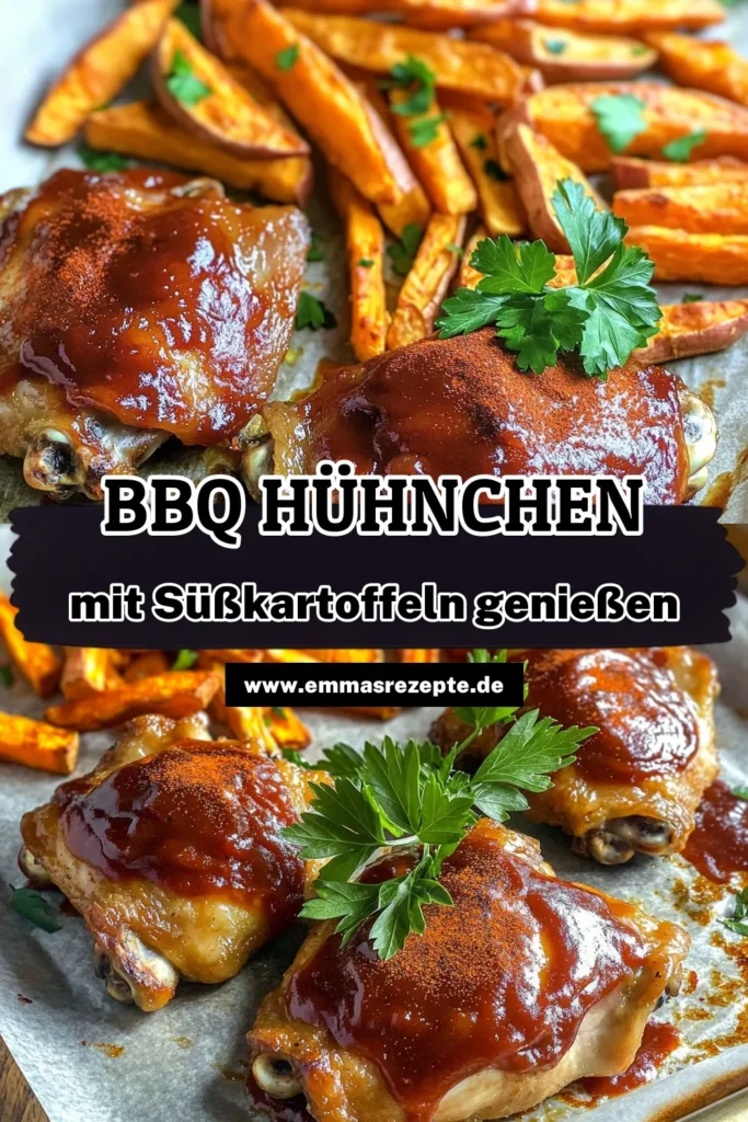 Entdecke das perfekte Rezept für Blechpfanne BBQ-Hühnchen und Süßkartoffel-Pommes! Dieses köstliche Gericht ist einfach zuzubereiten und ideal für ein schnelles Abendessen. Mit saftigen Hähnchenschenkeln, knusprigen Süßkartoffel-Pommes und deiner Lieblings-BBQ-Sauce zauberst du ein echtes Geschmackserlebnis, das die ganze Familie begeistert. Klicke jetzt, um die gesamten Rezeptdetails zu erfahren! #BBQHühnchen #SüßkartoffelPommes #einfachkochen #leckerschmecker