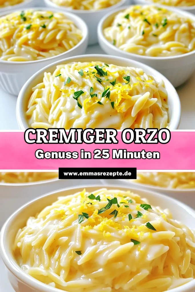 Entdecke, wie du mit cremigem Zitronen-Parmesan-Orzo aus einem Topf ein köstliches, einfaches Gericht zaubern kannst! Mit Orzo-Nudeln, frischem Parmesan und einem Hauch Zitrone ist dieses Rezept perfekt für ein schnelles Abendessen. Folge unserer Schritt-für-Schritt-Anleitung und verwöhne deine Familie! Klicke jetzt, um die vollständigen Rezepte zu sehen und lasse dich inspirieren! #ZitronenOrzo #schnelleRezepte #einsTopfGerichte #leckereKochen