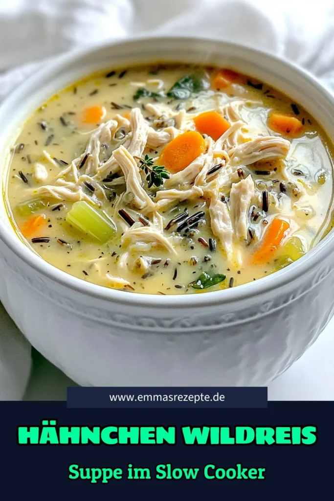 Entdecken Sie die Gemütliche Slow Cooker Hähnchen-Wildreis-Suppe, die perfekt für gemütliche Abende ist! Mit zartem Hähnchen, frischem Gemüse und herzhaftem Wildreis ist dieses Rezept nicht nur einfach, sondern auch unglaublich lecker. Ideal für eine gesunde Mahlzeit, die Sie unterwegs vorbereiten können. Klicken Sie jetzt, um die vollständigen Rezeptdetails zu erhalten! #SlowCookerRezepte #HähnchenSuppe #GesundeErnährung #KochenMitGenuss