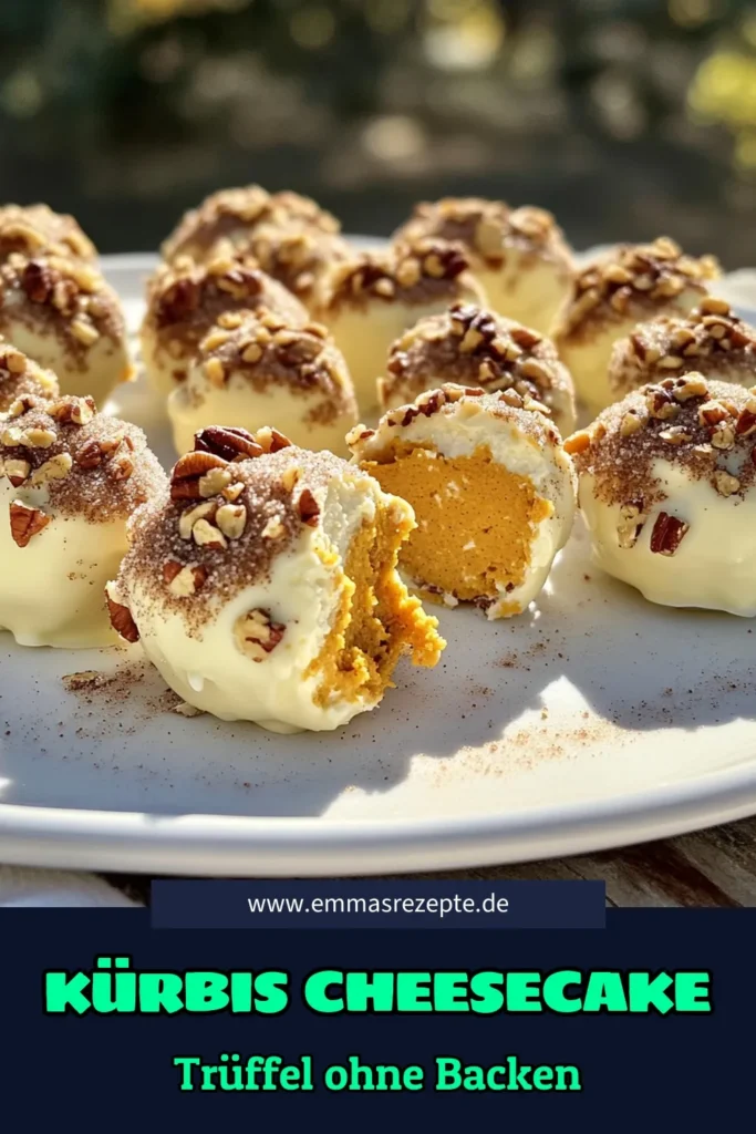 Verwandel deine Küche in eine süße Herbst-Oase mit diesen köstlichen No-Bake Pumpkin Cheesecake Truffles! Entdecke, wie einfach es ist, zartes Kürbispüree, cremigen Frischkäse und würzige Aromen in verführerische Trüffel zu verwandeln. Perfekt für Feste oder einfach zum Genießen! Klicke hier, um das vollständige Rezept zu entdecken und lass dich inspirieren! #KürbisRezepte #KäsekuchenTrüffel #NoBake #HerbstLeckereien