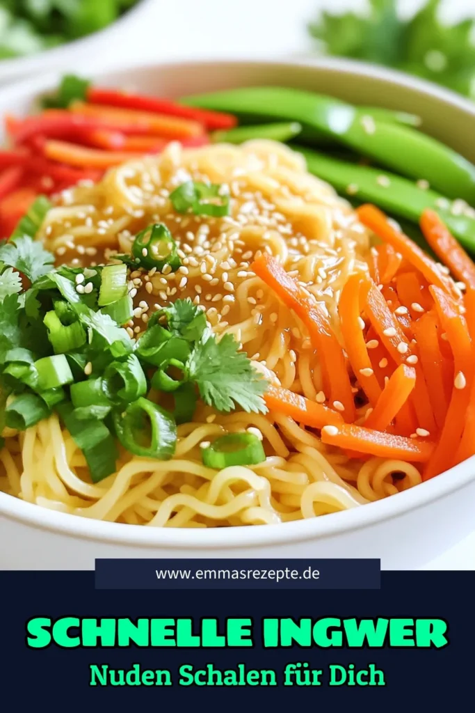 Entdecke die köstlichen Schnellen Sesam-Ingwer-Nudel-Schalen! Diese einfache Rezeptanleitung zeigt dir, wie du in nur 20 Minuten gesunde Reisnudeln mit frischem Gemüse, aromatischem Ingwer und einer leckeren Soße zubereitest. Perfekt als schnelles Mittagessen oder Abendessen und ideal für Anfänger! Klicke jetzt, um das Rezept zu entdecken und deine Familie zu beeindrucken. #Rezept #Nudeln #SchnelleGerichte #Vegetarisch