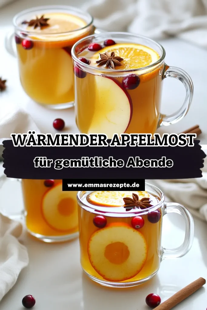 Erlebe den Geschmack von warmem und gemütlichem Gewürz-Apfelmost! Perfekt für kalte Tage, dieser herzhafte Drink vereint die Aromen von Äpfeln, Zimt, Ingwer und mehr. In nur 20 Minuten zauberst du ein Getränk, das deine Gäste begeistern wird. Entdecke jetzt die einfachen Schritte zum Zubereiten und verwöhne dich und deine Liebsten mit diesem köstlichen Rezept. Klicke auf den Link für mehr Rezepte! #Apfelmost #Herbstgetränke #Gemütlichkeit #RezepteEntdecken