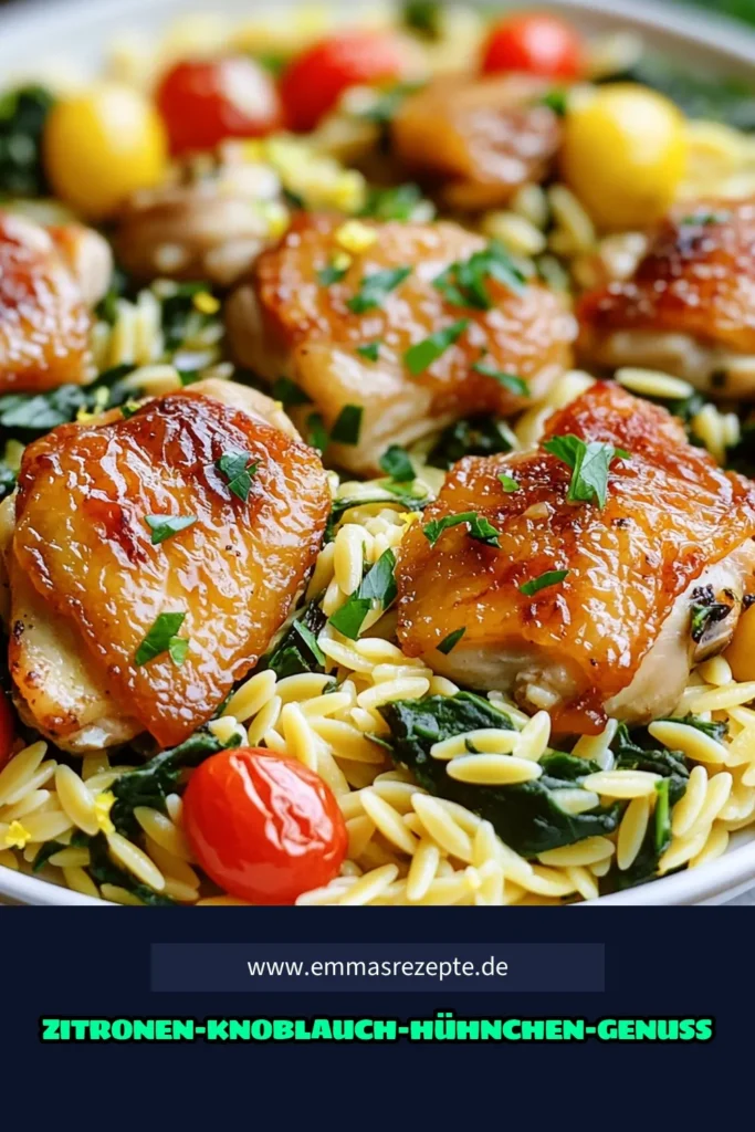 Entdecken Sie dieses köstliche Rezept für Zitronen-Knoblauch-Hühnchen mit Orzo-Pfanne! Mit zartem Hähnchen, flavorful Orzo, frischen Tomaten und Spinat ist es das perfekte Gericht für ein schnelles Abendessen. In nur 30 Minuten können Sie dieses leckere, gesunde Essen zaubern. Klicken Sie jetzt, um die vollständigen Anweisungen und weitere Tipps zu erkunden! #ZitronenKnoblauchHühnchen #OrzoRezept #GesundeRezepte #Kochinspiration