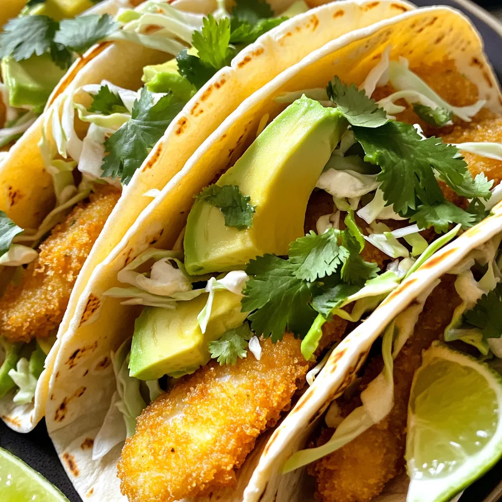 Für die perfekten Tacos brauchst du frischen Fisch. Ich empfehle 450 g weiße Fischfilets wie Kabeljau oder Tilapia. Diese Fische sind zart und leicht. Du würzt den Fisch mit: - Salz - Pfeffer - 1 Esslöffel Paprika - 1 Teelöffel Knoblauchpulver - 1 Teelöffel Kreuzkümmel Die Gewürze geben dem Fisch einen tollen Geschmack. Lass die gewürzten Filets etwa 15 Minuten marinieren. Für die knusprige Panade brauchst du drei Hauptzutaten. Diese sind: - 120 g Weizenmehl - 120 g Maismehl - 2 große Eier Das Weizenmehl hilft, die Feuchtigkeit zu binden. Das Maismehl sorgt für die knusprige Textur. Die Eier verbinden alles. Um deine Tacos lecker zu machen, brauchst du noch einige frische Zutaten. Diese sind: - 8 kleine Maistortillas - 100 g Weißkohl, fein geschnitten - 1 Avocado, in Scheiben geschnitten - 1 Limette, in Spalten geschnitten - Koriander, zum Garnieren Der Weißkohl gibt Crunch, die Avocado macht sie cremig. Der Koriander bringt Frische. Die Limette sorgt für den perfekten Säurekick. Zuerst tupfst du die Fischfilets mit einem Papiertuch trocken. Dann schneidest du sie in Streifen, etwa 2 bis 5 cm breit. Würze die Fischstreifen mit Salz, Pfeffer, Paprika, Knoblauchpulver und Kreuzkümmel. Lass sie für etwa 15 Minuten marinieren, damit die Aromen gut einziehen. Jetzt richtest du deine Brotstation ein. In einer flachen Schüssel legst du das Weizenmehl bereit. In einer anderen Schüssel verquirlst du die zwei großen Eier gut. In einer dritten Schüssel stellst du das Maismehl bereit. So hast du alles griffbereit. Nimm einen Fischstreifen und wende ihn zuerst im Weizenmehl. Dann tauchst du ihn in das verquirlte Ei. Schließlich wälzt du ihn im Maismehl, bis er gut bedeckt ist. Lege die panierten Fischstreifen auf einen Teller, bis du alle fertig hast. Heize deinen Airfryer auf 200°C vor. Das dauert etwa 5 Minuten. So wird der Fisch schön knusprig, wenn du ihn frittierst. Sprühe den Korb des Airfryers leicht mit Kochspray ein. Lege die panierten Fischstreifen in einer einzelnen Schicht hinein. Achte darauf, dass sie sich nicht berühren. Frittiere den Fisch für 10 bis 12 Minuten. Wende ihn zur Hälfte, bis er goldbraun und knusprig ist. Während der Fisch kocht, erwärmst du die Maistortillas. Lege sie in eine trockene Pfanne bei mittlerer Hitze. Erhitze sie etwa 15 bis 20 Sekunden auf jeder Seite, bis sie weich und formbar sind. Sobald der Fisch fertig ist, nimmst du eine Tortilla. Lege einige Streifen Fisch darauf. Belege sie mit dem geschnittenen Weißkohl und den Avocadoscheiben. So hast du einen leckeren Taco. Serviere die Tacos mit Limettenspalten. Streue frischen Koriander darüber. Für mehr Geschmack drücke etwas Limettensaft über die Tacos, bevor du sie isst. Für die besten Fischstücke wähle frische oder gefrorene Filets. Kabeljau oder Tilapia sind ideal. Achte darauf, die Filets in gleichmäßige Streifen zu schneiden. Sie sollten etwa 2 bis 5 cm breit sein. Dadurch garen sie gleichmäßig und werden knusprig. Tupfe die Filets mit einem Papiertuch trocken, um überschüssige Feuchtigkeit zu entfernen. Dies hilft, die Panade richtig haften zu lassen. Die Panade macht den Unterschied. Probiere verschiedene Mehle für neuen Geschmack. Vollkornmehl oder Reismehl geben einen anderen Biss. Du kannst auch Panko verwenden, um extra Crunch zu erzielen. Misch einfach die trockenen Zutaten. Füge etwas Parmesan für zusätzlichen Geschmack hinzu. Experimentiere mit Gewürzen! Cayennepfeffer bringt mehr Würze. Für knusprige Tacos achte auf die Temperatur des Airfryers. Vorheizen ist wichtig! Ein heißer Korb sorgt für eine goldbraune Kruste. Lege die Fischstücke in einer einzelnen Schicht hinein. So vermeiden sie Dampf und bleiben knusprig. Wende die Filets zur Hälfte der Garzeit. Das hilft, gleichmäßige Bräunung zu erreichen. Verwende frische Tortillas, um die besten Ergebnisse zu erzielen. Erwärme sie kurz in einer Pfanne, um ihre Flexibilität zu fördern. {{image_4}} Wenn Sie keinen Kabeljau oder Tilapia finden, probieren Sie andere Fische. Lachs oder Schnapper sind tolle Alternativen. Diese Fische bringen einen anderen Geschmack. Sie sind ebenfalls reich an gesunden Fetten. Achten Sie darauf, frische Filets zu wählen. Auch Seelachs funktioniert gut. Er ist zart und leicht zu panieren. Für eine vegetarische Version verwenden Sie Zucchini oder Auberginen. Schneiden Sie sie in Streifen, wie die Fischstücke. Marinieren Sie das Gemüse mit den gleichen Gewürzen. Dann panieren und im Airfryer garen. Diese Alternativen sind köstlich und bieten eine tolle Textur. Sie passen gut zu den gleichen Toppings. Die Toppings machen die Tacos besonders. Sie können Rotkohl anstelle von Weißkohl verwenden. Er gibt Farbe und einen knackigen Biss. Auch Salsa oder Mango-Salsa sind frisch und fruchtig. Joghurt oder Sauerrahm bieten einen cremigen Kontrast. Experimentieren Sie mit Limettensaft für mehr Frische. Fügen Sie auch Jalapeños hinzu, wenn Sie es scharf mögen. Wenn du Reste von deinen Tacos hast, bewahre sie gut auf. Lege die Tacos in einen luftdichten Behälter. Stelle sicher, dass die Tacos nicht gequetscht werden. Du kannst den Fisch getrennt von den Tortillas aufbewahren. So bleibt der Fisch knusprig. Im Kühlschrank halten sie sich bis zu zwei Tage. Falls du gefrorenen Fisch benutzt, taue ihn sicher auf. Lege den Fisch über Nacht in den Kühlschrank. Das ist die beste Methode. Du kannst den Fisch auch in kaltem Wasser auftauen. Dafür lege den Fisch in einen wasserdichten Beutel. Tauche den Beutel in kaltes Wasser und lasse ihn dort für etwa 30 Minuten. So bleibt der Fisch frisch. Um die Tacos wieder aufzuwärmen, nutze eine Pfanne. Erhitze die Pfanne ohne Öl bei mittlerer Hitze. Lege die Tacos in die Pfanne und erwärme sie für 2-3 Minuten. Das hilft, die Knusprigkeit zu bewahren. Alternativ kannst du auch den Airfryer verwenden. Stelle ihn auf 180°C und erwärme die Tacos für 5 Minuten. So schmecken sie fast wie frisch gemacht! Die Zubereitung dieser Tacos dauert insgesamt etwa 40 Minuten. Die Vorbereitungszeit ist etwa 20 Minuten lang. In den ersten 15 Minuten marinierst du den Fisch. Danach panierst du ihn und bereitest die Tortillas vor. Das Frittieren im Airfryer dauert 10 bis 12 Minuten. Die restliche Zeit kannst du mit dem Zusammenstellen der Tacos verbringen. Ja, du kannst die Fische im Voraus marinieren. Das gibt den Gewürzen Zeit, in das Fischfleisch einzuziehen. Du kannst sie bis zu 24 Stunden vorher marinieren. Stelle sicher, dass du den Fisch gut abdeckst und im Kühlschrank lagern. Diese Tacos sind nicht von Natur aus glutenfrei, da Weizenmehl verwendet wird. Du kannst jedoch glutenfreies Mehl verwenden, um die Panade zu machen. Achte darauf, dass auch die Tortillas glutenfrei sind. So kannst du leckere, glutenfreie Tacos genießen! Zu diesen Tacos passen viele leckere Beilagen. Hier sind einige Vorschläge: - Reis mit Limette - Bohnen, schwarz oder pinto - Frische Salsa oder Guacamole - Ein einfacher grüner Salat - Chips mit Salsa oder Guacamole Diese Beilagen ergänzen die Aromen der Tacos und machen das Essen noch besser! Fisch-Tacos sind einfach zuzubereiten und lecker. Wir haben die besten Zutaten, die Schritte und viele Tipps durchgesprochen. Ob du frischen Fisch oder vegetarische Optionen wählst, die Tacos können leicht angepasst werden. Denke daran, Reste gut aufzubewahren und nach Belieben zu variieren. Mit einfachen Tricks werden deine Tacos garantiert knusprig. Probiere sie aus und genieße jede Biss! Tacos sind immer eine gute Wahl für einen Snack oder eine Mahlzeit.